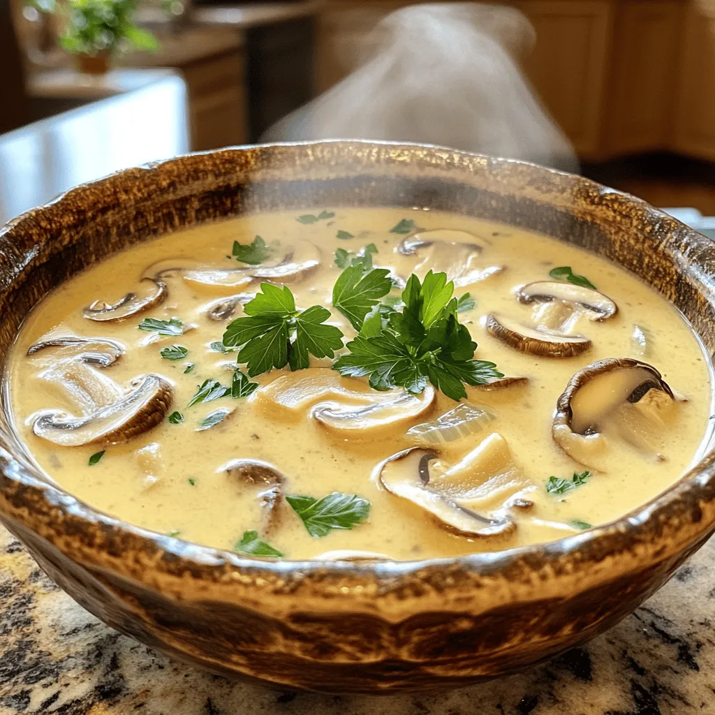 - 500 g frische Champignons - 1 mittelausgewogene Zwiebel - 2 Knoblauchzehen Die Hauptzutaten machen den Kern dieser Suppe aus. Die Champignons geben der Suppe ihren tiefen, erdigen Geschmack. Ich empfehle eine Mischung aus normalen Champignons und Cremini für mehr Tiefe. Die Zwiebel bringt Süße und die Knoblauchzehen fügen einen tollen Duft hinzu, der beim Kochen das Wasser im Mund zusammenlaufen lässt. - 4 Tassen Gemüsebrühe - 1 Tasse Schlagsahne oder Kokosnusscreme - 1 Teelöffel getrockneter Thymian Für die Flüssigkeiten nutzen wir Gemüsebrühe. Sie sorgt für einen kräftigen und herzhaften Geschmack. Die Schlagsahne macht die Suppe cremig. Kokosnusscreme ist eine großartige milchfreie Option. Der getrocknete Thymian bringt eine feine Kräuternote, die die Aromen gut ergänzt. - Frische Petersilie - Salz und schwarzer Pfeffer Die Garnierung ist wichtig für das Aussehen und den Geschmack. Frische Petersilie sorgt für Farbe und Frische. Salz und schwarzer Pfeffer sind die klassischen Gewürze, die du nach deinem Geschmack anpassen kannst. Für das vollständige Rezept, schau dir die Anleitung [Full Recipe] an. Zuerst schneide ich die Zwiebel in kleine Würfel. Das gibt der Suppe einen tollen Geschmack. Dann hacke ich die Knoblauchzehen fein. Diese bringen noch mehr Aroma in die Suppe. Die Champignons bereite ich als Nächstes vor. Ich schneide sie in dünne Scheiben. So garen sie gleichmäßig und schnell. Jetzt erhitze ich das Olivenöl in einem großen Topf bei mittlerer Hitze. Ich gebe die gewürfelte Zwiebel dazu und brate sie an. Nach etwa fünf Minuten wird sie glasig und weich. Dann füge ich den gehackten Knoblauch hinzu. Ich brate ihn kurz mit, bis er gut duftet. Das dauert nur eine Minute. Nun kommen die vorbereiteten Champignons in den Topf. Ich brate sie für etwa acht bis zehn Minuten an. Sie sollten goldbraun sein und ihre Feuchtigkeit verlieren. Dann streue ich den getrockneten Thymian, das Salz und den Pfeffer über die Pilze. Ich vermische alles gut. Jetzt gieße ich die Gemüsebrühe dazu und bringe die Mischung zum Sieden. Ich lasse die Suppe etwa 15 Minuten köcheln. So entwickeln sich die Aromen gut. Nach dem Kochen püriere ich die Suppe mit einem Stabmixer, bis sie schön glatt ist. Wenn ich keinen Stabmixer habe, kann ich die Suppe in einem Standmixer pürieren. Danach gebe ich die Suppe zurück in den Topf und rühre die Schlagsahne ein. Ich erwärme alles bei niedriger Hitze, ohne die Suppe zum Kochen zu bringen. Schließlich probiere ich die Suppe und passe die Würze nach Bedarf an. Jetzt ist sie bereit zum Servieren. Garniere sie mit frischer Petersilie obenauf. Für die gesamte Zubereitung benötige ich etwa 35 Minuten. Die cremige Champignon-Suppe ist einfach und schmeckt köstlich. Wenn du mehr Details willst, schau dir das [Full Recipe] an. Einer der häufigsten Fehler ist die Hitze. Wenn du die Zwiebel anbrätst, wähle mittlere Hitze. Zu hohe Hitze kann sie verbrennen. Das gibt einen bitteren Geschmack. Achte auch darauf, die Champignons richtig zu braten. Lass sie genug Zeit, um schön goldbraun zu werden. Ein weiterer Fehler ist das Pürieren. Wenn du die Suppe nur kurz pürierst, bleibt sie stückig. Das fühlt sich nicht gut an. Püriere sie, bis sie ganz glatt ist. So wird die Suppe schön cremig. Um die beste Konsistenz zu erreichen, kannst du einen Pürierstab verwenden. Er ist einfach zu handhaben. Wenn du einen Standmixer nutzt, sei vorsichtig. Fülle die Suppe in kleinen Portionen um. So vermeidest du ein Auslaufen. Die Brühe ist auch wichtig für die Konsistenz. Wenn die Suppe zu dick ist, füge mehr Gemüsebrühe hinzu. Das macht sie leichter und flüssiger. Du kannst die Brühe nach Geschmack anpassen. Zusätzliche Gewürze können den Geschmack verstärken. Probiere es mit etwas Muskatnuss. Das passt gut zu Pilzen. Du kannst auch frische Kräuter wie Thymian oder Rosmarin hinzufügen. Diese Aromen machen die Suppe lebendiger. Um die Aromen zu verlängern, lasse die Suppe länger köcheln. Das gibt den Zutaten Zeit, ihre Geschmäcker zu teilen. Auch das Anbraten der Zwiebel und des Knoblauchs sorgt für eine tiefere Geschmacksbasis. Für die vollständige Rezeptanleitung schau dir die [Full Recipe] an. {{image_4}} Für eine milchfreie Variante kannst du Kokosnusscreme verwenden. Diese macht die Suppe lecker und cremig. Sie bringt eine feine Süße, die gut zu den Pilzen passt. Außerdem kannst du die Brühe durch eine Gemüsebrühe ersetzen, um den Geschmack zu variieren. Diese Optionen machen die Suppe auch für Veganer geeignet. Du kannst die Suppe nach deinem Geschmack anpassen. Füge mehr Gemüse hinzu, wie Karotten oder Sellerie, um mehr Textur zu erhalten. Verschiedene Pilzsorten, wie Shiitake oder Pfifferlinge, bringen neue Aromen. Experimentiere mit den Zutaten, um deine perfekte Mischung zu finden. Serviere die Suppe mit frischem Brot oder knusprigen Croutons. Das macht jedes Löffeln besonders. Du kannst die Suppe auch als Teil eines Menüs anbieten. Sie passt gut zu einem leichten Salat oder einer Vorspeise. So wird dein Essen noch ansprechender. Um die cremige Champignon-Suppe frisch zu halten, lagere sie im Kühlschrank. Stelle sicher, dass die Suppe in einem luftdichten Behälter ist. Auf diese Weise bleibt der Geschmack erhalten. Die maximale Haltbarkeit der Suppe beträgt etwa drei Tage. Nach dieser Zeit kann der Geschmack und die Qualität nachlassen. Wenn du die Suppe länger aufbewahren möchtest, kannst du sie einfrieren. Verwende dafür geeignete Behälter, wie gefrierfeste Plastikbehälter oder spezielle Gefrierbeutel. Achte darauf, die Suppe abkühlen zu lassen, bevor du sie einfrierst. Beim Auftauen gibt es zwei einfache Methoden: Du kannst die Suppe im Kühlschrank über Nacht auftauen oder sie direkt in der Mikrowelle erwärmen. Wenn du die Suppe wieder aufwärmst, kannst du entweder die Mikrowelle oder den Herd verwenden. Bei der Mikrowelle achte darauf, die Suppe in kurzen Intervallen zu erhitzen und zwischendurch umzurühren. Wenn du den Herd nutzt, erwärme die Suppe langsam bei mittlerer Hitze. Achte darauf, dass die Konsistenz beim Erwärmen gleich bleibt. Wenn die Suppe zu dick wird, füge einfach etwas Brühe oder Wasser hinzu. Im Kühlschrank hält sich die Suppe bis zu fünf Tage. Achten Sie darauf, sie in einem luftdichten Behälter zu lagern. So bleibt sie frisch und lecker. Vor dem Servieren, erhitzen Sie die Suppe gründlich. Ja, Sie können die Suppe ohne Sahne machen. Verwenden Sie stattdessen Kokosnusscreme oder eine pflanzliche Milch. Diese Alternativen geben der Suppe eine reichhaltige Textur. Auch Cashewcreme ist eine tolle Option, die Creaminess bietet. Zu dieser Suppe passen viele Beilagen. Ein knuspriges Baguette ist eine wunderbare Wahl. Auch frische Croutons oder ein frischer Salat ergänzen die Suppe gut. Manche mögen auch einen Schuss Trüffelöl darüber. Wenn die Suppe zu dick ist, fügen Sie einfach mehr Gemüsebrühe hinzu. Rühren Sie gut um und erwärmen Sie die Suppe. Sie können auch einen Spritzer Wasser verwenden. So erreichen Sie die gewünschte Konsistenz. Die cremige Champignon-Suppe ist einfach zuzubereiten und voller Geschmack. Du hast gelernt, welche Zutaten du brauchst und wie du die Suppe richtig machst. Vermeide häufige Fehler und entdecke leckere Variationen. Denke auch an die Lagerung, damit du sie länger genießen kannst. Diese Suppe ist nicht nur köstlich, sondern auch vielseitig. Probiere sie aus und passe sie nach deinem Geschmack an. Viel Spaß beim Kochen und Genießen!