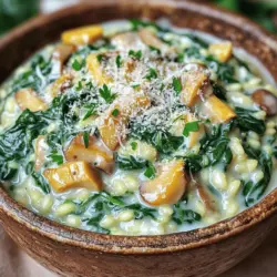 Cremiger Spinat und Pilzrisotto Schnell und Einfach