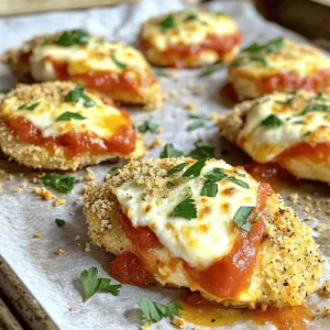 Für die perfekten gebackenen Chicken Parmesan Bites brauchst du nur einige einfache Zutaten. Hier sind die Hauptzutaten: - 450 g Hähnchenbrustfilets, ohne Haut und Knochen, in mundgerechte Stücke geschnitten - 240 ml Semmelbrösel (vorzugsweise italienisch gewürzt) - 50 g geriebener Parmesan - 240 ml Marinara-Sauce - 100 g geriebener Mozzarella - 2 Teelöffel getrocknete italienische Kräuter (Oregano, Basilikum, Thymian) - 1 Teelöffel Knoblauchpulver - 1/2 Teelöffel Salz - 1/4 Teelöffel schwarzer Pfeffer - 2 Esslöffel frische Petersilie, gehackt (zum Garnieren) - Olivenöl-Spray Jede dieser Zutaten bringt ihren eigenen Geschmack mit. Das Hähnchen ist die Hauptquelle für Proteine. Die Käse sorgen für einen reichen, cremigen Geschmack. Die Gewürze und Kräuter machen das Gericht besonders. Hier sind die wichtigsten: - Oregano: Gibt einen warmen, erdigen Geschmack. - Basilikum: Füge Frische hinzu. Es passt gut zu Tomatensauce. - Knoblauchpulver: Verleiht einen kräftigen, herzhaften Geschmack. - Salz und Pfeffer: Erhöhen die Aromen der anderen Zutaten. Diese Gewürze sind einfach zu finden. Sie machen die Chicken Bites noch schmackhafter und aromatischer. Manchmal hast du vielleicht nicht alles zur Hand. Hier sind einige Alternativen: - Hähnchen: Du kannst auch Putenbrust verwenden. Sie hat einen ähnlichen Geschmack. - Marinara-Sauce: Tomatensauce oder Pesto sind gute Optionen. - Käse: Statt Mozzarella kannst du Gouda oder Cheddar nehmen. - Semmelbrösel: Panko-Brösel machen die Bites extra knusprig. Diese Alternativen helfen dir, das Gericht nach deinem Geschmack anzupassen. Du kannst kreativ sein und neue Geschmäcker entdecken. Wenn du mehr über die Zubereitung erfahren möchtest, schau dir das Full Recipe an. Heizen Sie Ihren Ofen auf 200°C vor. Legen Sie ein Backblech mit Backpapier aus. Das Backpapier hilft, das Hähnchen nicht festzukleben. So bleibt die Küche sauber, und das Hähnchen wird gleichmäßig knusprig. Nehmen Sie die Hähnchenbrustfilets und schneiden Sie sie in mundgerechte Stücke. In einer großen Schüssel vermengen Sie die Hähnchenstücke mit Knoblauchpulver, italienischen Kräutern, Salz und Pfeffer. Achten Sie darauf, dass jedes Stück gut gewürzt ist. So bekommt das Hähnchen mehr Geschmack. In einer separaten Schüssel mischen Sie die Semmelbrösel mit dem geriebenen Parmesan. Wenden Sie jedes Hähnchenstück in der Bröselmischung und drücken Sie leicht, damit die Panade gut haftet. Legen Sie die panierten Hähnchenstücke gleichmäßig auf das Backblech. Besprühen Sie die Hähnchenbites leicht mit Olivenöl. Dies sorgt für eine goldene Kruste. Backen Sie die Hähnchen 15-20 Minuten lang im Ofen. Die Innentemperatur sollte 75°C erreichen. Nehmen Sie das Blech heraus und geben Sie die Marinara-Sauce über die Bites. Streuen Sie den Mozzarella darüber. Stellen Sie das Blech für weitere 5-7 Minuten zurück in den Ofen, bis der Käse geschmolzen ist. Genießen Sie die Baked Chicken Parmesan Bites, die einfach und köstlich sind! Um die beste Panade zu erzielen, nutze frische Semmelbrösel. Sie geben mehr Knusprigkeit. Mische die Semmelbrösel mit geriebenem Parmesan. Diese Mischung sorgt für tollen Geschmack. Drücke die Hähnchenstücke fest in die Brösel, damit sie gut haften. Ein wenig Olivenöl-Spray hilft, die Panade schön goldbraun zu machen. Heize den Ofen auf 200°C vor. Backe die Hähnchenbissen für 15 bis 20 Minuten. Die Stücke sollten goldbraun sein und eine Innentemperatur von 75°C erreichen. Achte darauf, dass sie nicht überbacken werden. Das kann die Bissen trocken machen. Passen die Gewürze an deinen Geschmack an. Füge mehr Knoblauchpulver hinzu, wenn du es würziger magst. Ein Spritzer Zitronensaft kann Frische bringen. Experimentiere mit anderen Kräutern wie Rosmarin oder Paprika. So kreierst du deine eigene Variante. {{image_4}} Für eine gesündere Variante können Sie die Semmelbrösel durch gemahlene Mandeln ersetzen. Diese sind glutenfrei und reich an Nährstoffen. Sie geben den Bissen auch einen nussigen Geschmack. Wenn Sie Low-Carb essen, kann die Marinara-Sauce durch eine hausgemachte Tomatensauce ohne Zucker ersetzt werden. So bleibt das Gericht leicht und gesund. Eine vegetarische Version ist einfach und lecker. Statt Hähnchen können Sie Zucchini oder Auberginen verwenden. Schneiden Sie das Gemüse in mundgerechte Stücke und folgen Sie dem gleichen Panierprozess. Diese Bissen sind perfekt für alle, die Fleisch vermeiden möchten, aber den gleichen köstlichen Geschmack lieben. Um den Bissen einen besonderen Twist zu geben, können Sie verschiedene Käsesorten hinzufügen. Fügen Sie zum Beispiel Feta oder Gouda hinzu, um den Geschmack zu variieren. Auch das Hinzufügen von frischen Kräutern wie Basilikum oder Schnittlauch kann den Bissen mehr Frische verleihen. Sie können sogar einen Hauch von Chili oder Paprika für etwas Schärfe hinzufügen. Diese kleinen Änderungen machen das Gericht aufregend und neu. Für das vollständige Rezept, schauen Sie sich bitte die [Full Recipe] an. Wenn Sie Baked Chicken Parmesan Bites übrig haben, lagern Sie sie in einem luftdichten Behälter. Lassen Sie die Bites erst auf Raumtemperatur abkühlen. Dann decken Sie den Behälter gut ab. So bleiben sie länger frisch. Diese Bites schmecken auch kalt, aber warm sind sie am besten. Um die Bites wieder aufzuwärmen, nutzen Sie den Ofen. Heizen Sie den Ofen auf 180°C vor. Legen Sie die Bites auf ein Backblech. Backen Sie sie für etwa 10 Minuten. So werden sie knusprig und heiß. Sie können auch eine Mikrowelle verwenden, aber die Bites werden nicht so knusprig. Im Kühlschrank halten die Bites etwa 3 bis 4 Tage. Stellen Sie sicher, dass sie gut verpackt sind. Im Gefrierschrank können Sie die Bites bis zu 2 Monate aufbewahren. Packen Sie sie in einen Gefrierbeutel. So bleibt der Geschmack frisch. Bei Bedarf einfach auftauen und aufwärmen. Gebackene Chicken Parmesan Bites haben etwa 350 Kalorien pro Portion. Diese Zahl kann je nach Portionsgröße und Zutaten leicht variieren. Wenn Sie die Semmelbrösel oder den Käse reduzieren, können Sie die Kalorien auch senken. Diese Bites sind eine gute Wahl für einen Snack oder ein leichtes Abendessen. Ja, Sie können die Bites im Airfryer zubereiten. Stellen Sie den Airfryer auf 200°C ein. Legen Sie die Bites in den Korb in einer einzigen Schicht. Backen Sie sie für 10 bis 12 Minuten. Der Airfryer sorgt für eine knusprige Textur ohne viel Öl. Überprüfen Sie die Bites nach der Hälfte der Zeit, um sicherzustellen, dass sie gleichmäßig garen. Gebackene Chicken Parmesan Bites passen gut zu einem frischen Salat. Ein einfacher grüner Salat mit Tomaten und Gurken ist ideal. Sie können auch Pasta mit Marinara-Sauce dazu servieren. Ein Knoblauchbrot ist eine weitere leckere Beilage. Diese Kombination macht das Gericht noch schmackhafter. Wenn Sie möchten, fügen Sie etwas frischen Basilikum hinzu, um das Gericht zu verfeinern. In diesem Blogbeitrag haben wir die besten Zutaten für gebackene Chicken Parmesan Bites behandelt. Ich habe dir gezeigt, wie du sie zubereitest, welche Tipps dir helfen, und wie du Variationen erstellen kannst. Es ist einfach, Spaß zu haben und zu experimentieren. Probiere gesunde Alternativen oder die vegetarische Version aus. Mit den richtigen Tipps wird dein Gericht immer köstlich. Denke daran, Reste gut aufzubewahren. Jetzt kannst du das Rezept genießen und Freunde beeindrucken!