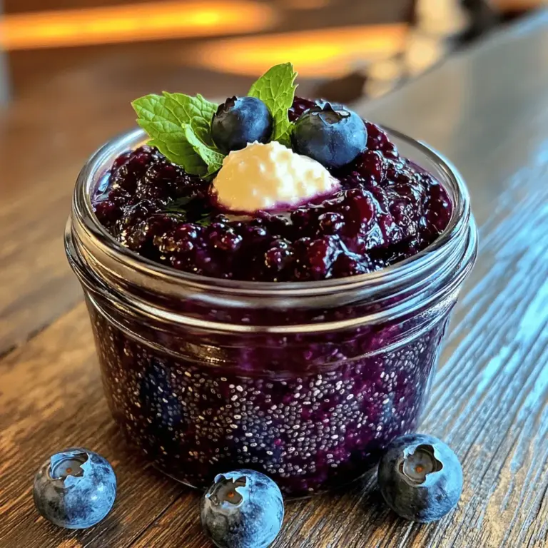 Für die Blaubeer-Chia-Samen-Marmelade benötigst du folgende Zutaten: - 2 Tassen frische Blaubeeren (oder gefrorene, aufgetaut) - 1/4 Tasse Honig oder Ahornsirup (nach Belieben anpassen) - 2 Esslöffel Chia-Samen - 1 Esslöffel Zitronensaft - 1/2 Teelöffel Vanilleextrakt - Eine Prise Salz Diese Zutaten sind einfach zu finden. Du kannst die Marmelade schnell zubereiten. Falls du keine Chia-Samen hast, kannst du Leinsamen verwenden. Sie haben ähnliche Eigenschaften. Wenn du keinen Honig magst, nutze Agavendicksaft. Auch Puderzucker ist eine Option. Für eine fruchtigere Note kannst du Limettensaft statt Zitronensaft nehmen. Experimentiere ruhig mit diesen Alternativen. Wähle frische Blaubeeren, die prall und fest sind. Sie sollten einen tiefen Farbton haben. Achte darauf, dass sie keine Druckstellen zeigen. Gefrorene Blaubeeren sind auch gut, wenn sie hochwertig sind. Überprüfe das Haltbarkeitsdatum. Mit frischen oder gefrorenen Blaubeeren gelingt deine Marmelade perfekt. Die Zubereitung dieser Marmelade ist einfach und macht Spaß. Du wirst sicher gerne mit den Zutaten experimentieren. Schau dir auch das Full Recipe an, um alle Schritte zu erfahren. Die Vorbereitungszeit für die Blaubeer-Chia-Samen-Marmelade liegt bei 10 Minuten. Sie benötigen: - Einen mittleren Topf - Eine Gabel oder Kartoffelstampfer - Ein sauberes Glas oder einen luftdichten Behälter 1. Geben Sie die frischen oder gefrorenen Blaubeeren in den Topf. Fügen Sie den Honig oder Ahornsirup hinzu. 2. Erhitzen Sie alles bei mittlerer Hitze. Rühren Sie vorsichtig. Dies dauert etwa 5 Minuten. 3. Wenn die Blaubeeren weich sind, pürieren Sie sie mit einer Gabel oder einem Kartoffelstampfer. 4. Fügen Sie die Chia-Samen, den Zitronensaft, den Vanilleextrakt und das Salz hinzu. 5. Lassen Sie die Mischung sanft aufkochen. Reduzieren Sie dann die Hitze auf niedrig. 6. Lassen Sie die Marmelade 10 Minuten köcheln. Rühren Sie gelegentlich um. 7. Nehmen Sie den Topf vom Herd. Lassen Sie die Marmelade 10-15 Minuten abkühlen. 8. Übertragen Sie die Marmelade in ein Glas oder einen Behälter. Lassen Sie sie auf Raumtemperatur abkühlen. 9. Decken Sie die Marmelade ab und stellen Sie sie in den Kühlschrank. Sie bleibt dort bis zu 2 Wochen frisch. - Achten Sie darauf, die Blaubeeren gut zu pürieren. So wird die Marmelade schön cremig. - Probieren Sie die Marmelade während des Kochens. Passen Sie den Süßstoff nach Ihrem Geschmack an. - Verwenden Sie frische, reife Blaubeeren für den besten Geschmack. - Lassen Sie die Marmelade länger stehen, wenn Sie eine dickere Konsistenz wünschen. Für die vollständige Anleitung und weitere Tipps schauen Sie sich das Full Recipe an. Ein häufiger Fehler ist, die Blaubeeren zu lange zu kochen. Das macht sie matschig und übermäßig süß. Rühren Sie die Mischung vorsichtig, um eine gute Konsistenz zu erreichen. Achten Sie darauf, die Chia-Samen nicht zu früh hinzuzufügen. Wenn Sie sie zu früh hinzufügen, können sie nicht richtig quellen. Lassen Sie die Marmelade nach dem Kochen abkühlen. Sie wird beim Abkühlen dicker. Um den Geschmack zu verbessern, probieren Sie frische Kräuter. Minze oder Basilikum geben einen frischen Kick. Ein Spritzer Zitrone hebt die Fruchtigkeit hervor. Wenn Sie es gerne süßer mögen, fügen Sie mehr Honig oder Ahornsirup hinzu. Vanilleextrakt bringt eine schöne Tiefe in das Aroma. Experimentieren Sie mit verschiedenen Kombinationen, um Ihre perfekte Marmelade zu finden. Diese Marmelade ist sehr vielseitig. Sie passt perfekt auf Toast oder in Pancakes. Verwenden Sie sie auch in Joghurt oder Quark für ein gesundes Frühstück. Sie können sie als Füllung für Gebäck nutzen oder in Smoothies mischen. Diese Marmelade macht jedes Gericht leckerer. Sie können sie sogar als Topping für Eis verwenden. Entdecken Sie neue Wege, um diese Blaubeer-Chia-Samen-Marmelade in Ihre Rezepte einzubinden. {{image_4}} Du kannst viele Früchte für die Marmelade nutzen. Erdbeeren, Himbeeren und Pfirsiche sind tolle Alternativen. Diese Früchte bringen unterschiedliche Aromen mit. Sie sind auch einfach zu finden. Achte darauf, die Menge der Chia-Samen und des Süßungsmittels anzupassen. Zum Beispiel, Himbeeren sind süßer, also weniger Honig nötig. Experimentiere mit deinen Lieblingsfrüchten und finde deinen perfekten Geschmack! Honig und Ahornsirup sind klassisch, aber du kannst auch andere Süßstoffe ausprobieren. Kokosblütenzucker gibt einen einzigartigen Geschmack. Agavendicksaft ist eine gute Option für Veganer. Wenn du es ganz zuckerfrei magst, nutze Stevia oder Erythrit. Diese Süßstoffe haben weniger Kalorien. Denke daran, die Menge je nach Süßkraft anzupassen. So bleibt die Marmelade lecker und gesund! Gewürze machen die Marmelade spannend! Eine Prise Zimt oder Muskatnuss kann viel bewirken. Vanilleextrakt ist auch eine tolle Ergänzung. Es gibt deiner Marmelade eine warme Note. Wenn du es fruchtiger magst, füge etwas Ingwer hinzu. Ein Spritzer Zitrone bringt Frische. Probiere verschiedene Kombinationen aus. So kreierst du deine ganz eigene Marmelade! Für das vollständige Rezept, schau dir die [Full Recipe] an. Um die Frische der Blaubeer-Chia-Samen-Marmelade zu sichern, stelle sie in den Kühlschrank. Nutze ein sauberes Glas oder einen luftdichten Behälter. Achte darauf, dass der Behälter gut verschlossen ist. So bleibt die Marmelade frisch. Lagere sie immer im kältesten Teil des Kühlschranks. Dadurch hält sie länger und schmeckt besser. Die Marmelade bleibt im Kühlschrank bis zu zwei Wochen haltbar. Achte auf Veränderungen in Duft oder Farbe. Wenn du die Marmelade länger aufbewahren möchtest, friere sie ein. Verwende dafür einen gefrierfesten Behälter. So bleibt der Geschmack erhalten. Du kannst die Marmelade auch in Eiswürfelformen einfrieren. So portionierst du sie einfach. Eingefrorene Blaubeeren sind eine gute Wahl. Sie sind das ganze Jahr über verfügbar. Verwende sie direkt aus dem Gefrierfach. Du musst sie nicht auftauen, wenn du die Marmelade zubereitest. Beachte, dass die Marmelade etwas flüssiger sein kann. Das liegt am zusätzlichen Wasser, das beim Kochen entsteht. Probiere es aus, um den besten Geschmack zu finden. Die Blaubeer-Chia-Samen-Marmelade hält sich bis zu zwei Wochen im Kühlschrank. Lagern Sie die Marmelade in einem sauberen Glas oder einem luftdichten Behälter. Achten Sie darauf, dass das Glas gut verschlossen ist. So bleibt die Marmelade frisch und lecker. Ja, Sie können die Marmelade auch ohne Zucker machen. Verwenden Sie stattdessen Honig oder Ahornsirup. Diese Alternativen geben der Marmelade Süße, ohne raffinierten Zucker zu nutzen. Sie können die Menge des Süßungsmittels nach Ihrem Geschmack anpassen. Blaubeeren sind reich an Antioxidantien. Sie helfen, den Körper zu schützen. Außerdem enthalten sie Vitamine und Mineralien, die gut für Ihr Herz sind. Chia-Samen sind eine gute Quelle für Ballaststoffe und Omega-3-Fettsäuren. Sie fördern die Verdauung und die Gesundheit des Herzens. Diese Zutaten machen Ihre Marmelade nicht nur lecker, sondern auch gesund. Die Blaubeer-Chia-Samen-Marmelade ist einfach und lecker. Wir haben die Zutaten, die Zubereitung und wichtige Tipps durchgenommen. Es ist wichtig, gute Blaubeeren auszuwählen und häufige Fehler zu vermeiden. Die Variationen zeigen, dass man kreativ sein kann. Halten Sie die Marmelade richtig und beachten Sie die Haltbarkeit. Jetzt sind Sie bereit, Ihre eigene Marmelade zu machen! Genießen Sie den fruchtigen Geschmack und die gesunden Vorteile der Blaubeeren und Chia-Samen. Machen Sie es sich und Ihrer Familie schmecken!