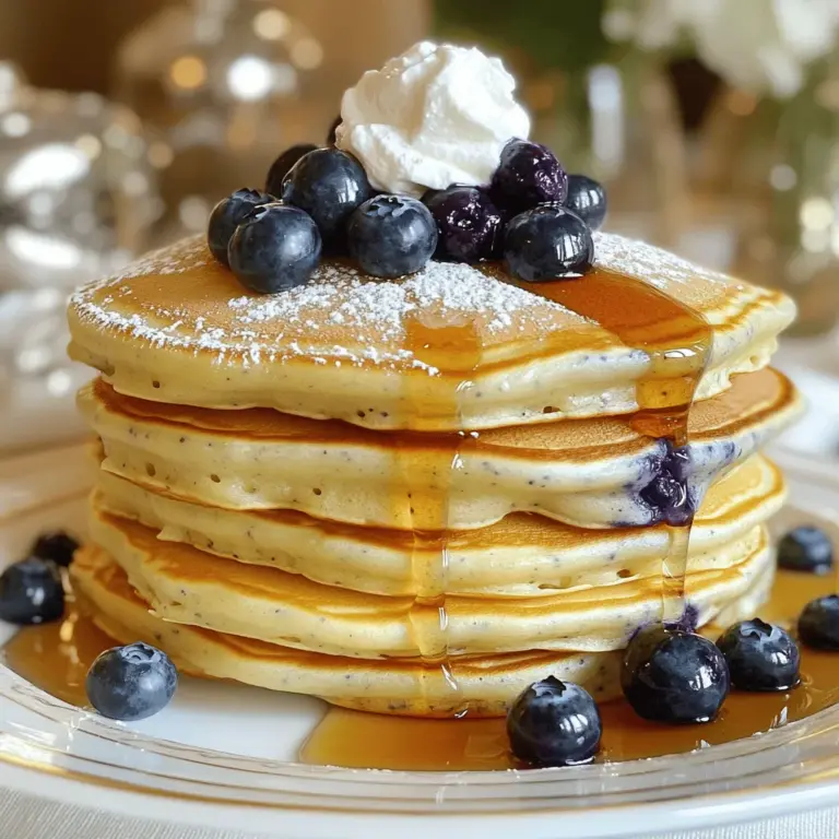 Um fluffige Blaubeer-Pfannkuchen zu machen, benötigen Sie folgende Zutaten: - 1 Tasse Allzweckmehl - 2 Esslöffel Zucker - 1 Esslöffel Backpulver - 1/2 Teelöffel Salz - 1 Tasse Milch (Milch oder pflanzlich) - 1 großes Ei - 2 Esslöffel ungesalzene Butter, geschmolzen - 1 Teelöffel Vanilleextrakt - 1 Tasse frische Blaubeeren (oder gefrorene) - Etwas Butter oder Öl zum Braten Die richtigen Maßangaben sind wichtig. Verwenden Sie genau 1 Tasse Mehl. Zu viel Mehl macht die Pfannkuchen trocken. Achten Sie darauf, dass das Backpulver frisch ist. Es hilft den Pfannkuchen, zu steigen. Messen Sie die Milch genau. Zu wenig Flüssigkeit macht sie schwer. Auch das Ei ist wichtig. Es sorgt für die richtige Textur. Frische Blaubeeren sind am besten. Achten Sie darauf, dass sie prall und blau sind. Vermeiden Sie schrumplige oder grüne Beeren. Wenn Sie gefrorene Beeren verwenden, tauen Sie sie vorher auf. Tupfen Sie sie trocken, um den Teig nicht zu verwässern. Blaubeeren bringen nicht nur Geschmack, sondern auch Farbe in die Pfannkuchen. Sie machen das Frühstück besonders lecker! Um fluffige Blaubeer-Pfannkuchen zu machen, beginne mit den trockenen Zutaten. Nimm eine große Rührschüssel. Füge das Mehl, den Zucker, das Backpulver und das Salz hinzu. Mische alles gut, bis es gleichmäßig verteilt ist. In einer anderen Schüssel vermenge die Milch, das Ei, die geschmolzene Butter und den Vanilleextrakt. Rühre kräftig mit einem Schneebesen, bis die Mischung glatt ist. Gieße die nassen Zutaten langsam in die Schüssel mit den trockenen Zutaten. Rühre vorsichtig, bis alles gerade so vermischt ist. Es ist okay, wenn kleine Klumpen bleiben. Das Übermixen macht die Pfannkuchen hart. Füge dann die Blaubeeren hinzu und hebe sie sanft unter. Erhitze eine beschichtete Pfanne bei mittlerer Hitze. Gib etwas Butter oder Öl hinein, um die Pfanne zu beschichten. Wenn die Pfanne heiß ist, gieße etwa 1/4 Tasse des Teigs für jeden Pfannkuchen hinein. Koche, bis die Oberfläche Blasen wirft, was etwa 2-3 Minuten dauert. Achte darauf, dass die Unterseite goldbraun ist. Wende die Pfannkuchen vorsichtig und koche sie für weitere 1-2 Minuten. So werden sie gleichmäßig durchgegart und fluffig. Wiederhole den Vorgang mit dem restlichen Teig und passe die Hitze nach Bedarf an. Das Wenden der Pfannkuchen kann knifflig sein. Nutze einen breiten Pfannenwender, um die Pfannkuchen vorsichtig zu heben. Stelle sicher, dass sie gut gebräunt sind, bevor du sie wendest. Wenn sie sich leicht von der Pfanne lösen, sind sie bereit. Wenn nicht, gib ihnen noch etwas Zeit. Ein sanftes Wenden hilft, die fluffige Textur zu erhalten. Übe mit jedem Pfannkuchen, um besser zu werden! Um die fluffigsten Blaubeer-Pfannkuchen zu machen, achten Sie auf folgende Punkte: - Frische Zutaten: Verwenden Sie frische Backpulver und frische Milch. - Kombination der Zutaten: Mischen Sie die trockenen und nassen Zutaten getrennt. - Nicht übermixen: Rühren Sie den Teig nur, bis er gerade gemischt ist. Kleine Klumpen sind in Ordnung. - Ruhezeit: Lassen Sie den Teig 5-10 Minuten ruhen, bevor Sie ihn braten. Es gibt einige häufige Fehler, die Sie vermeiden sollten: - Übermixen des Teigs: Das führt zu zähen Pfannkuchen. - Zu hohe Hitze: Kochen Sie bei mittlerer Hitze, um gleichmäßige Bräunung zu erreichen. - Zu wenig Fett in der Pfanne: Ein wenig Butter oder Öl sorgt für eine schöne Kruste. - Nicht genug Abstand: Lassen Sie genug Platz zwischen den Pfannkuchen in der Pfanne, damit sie nicht zusammenkleben. Möchten Sie Ihren Pfannkuchen mehr Geschmack verleihen? Probieren Sie diese Ideen: - Zitronenzesten: Fügen Sie etwas Zitronenschale zum Teig hinzu für Frische. - Zimt: Eine Prise Zimt gibt den Pfannkuchen eine warme Note. - Nüsse: Fügen Sie gehackte Walnüsse oder Mandeln für einen Crunch hinzu. - Schokoladenstückchen: Ein paar Schokoladenstückchen machen die Pfannkuchen besonders lecker. Für das vollständige Rezept der fluffigen Blaubeer-Pfannkuchen schauen Sie sich das [Full Recipe] an. {{image_4}} Um diesen Pfannkuchen eine frische Note zu geben, füge Zitronenzesten hinzu. Nimm die Schale von einer Zitrone und reibe sie direkt in den Teig. Der Geschmack von Zitrone passt perfekt zu den süßen Blaubeeren. Es gibt deinem Frühstück einen besonderen Kick. Probiere es aus und genieße den frischen Geschmack! Für eine vegane Version, ersetze das Ei durch einen Esslöffel Leinsamen. Mische einen Esslöffel Leinsamen mit drei Esslöffeln Wasser und lasse es einige Minuten quellen. Verwende pflanzliche Milch wie Mandel- oder Hafermilch. Diese Variante bleibt fluffig und lecker. So kannst du auch ohne tierische Produkte genießen. Wenn du glutenfrei kochen möchtest, nutze glutenfreies Mehl. Es gibt viele gute Mischungen, die du verwenden kannst. Achte darauf, dass alle anderen Zutaten auch glutenfrei sind. Diese Pfannkuchen sind ebenso fluffig und köstlich. Du wirst sicher nicht merken, dass sie glutenfrei sind! Wenn du mehr über das Grundrezept erfahren möchtest, schaue dir die vollständige Anleitung an. Um Pfannkuchen frisch zu halten, sollten Sie sie in einem luftdichten Behälter aufbewahren. Lassen Sie die Pfannkuchen zuerst abkühlen. Legen Sie dann Pergamentpapier zwischen die Schichten, um ein Zusammenkleben zu verhindern. So bleiben sie fluffig und lecker. Pfannkuchen lassen sich gut einfrieren. Wickeln Sie sie in Frischhaltefolie oder legen Sie sie in einen Gefrierbeutel. Achten Sie darauf, die Luft herauszudrücken. Zum Wiederaufwärmen können Sie die Pfannkuchen im Toaster oder in der Mikrowelle aufwärmen. So sind sie schnell bereit zum Essen. Im Kühlschrank halten sich Pfannkuchen etwa 3 bis 4 Tage. Achten Sie darauf, sie gut zu verpacken. Wenn Sie die Pfannkuchen länger aufbewahren möchten, frieren Sie sie am besten ein. So bleiben sie länger frisch und genießenwert. Um fluffige Pfannkuchen zu machen, achte darauf, das Mehl nicht zu übermixen. Mische die trockenen und nassen Zutaten nur, bis sie gerade so verbunden sind. Klumpen sind okay! Außerdem hilft es, die Pfanne gut vorzuheizen. Verwende auch frische Backpulver. Das gibt den Pfannkuchen einen schönen Auftrieb. Zu Blaubeer-Pfannkuchen passen viele leckere Beilagen. Beliebte Optionen sind: - Ahornsirup - Schlagsahne - Frische Früchte wie Bananen oder Erdbeeren - Joghurt - Nüsse für einen knusprigen Biss Experimentiere mit deinen Lieblingsbeilagen, um die perfekte Kombination zu finden. Ja, du kannst gefrorene Blaubeeren verwenden. Achte darauf, sie vorher leicht aufzutauen. Tupfe sie dann trocken, um überschüssige Feuchtigkeit zu entfernen. So wird der Teig nicht zu nass. Gefrorene Blaubeeren sind eine tolle Option, wenn frische nicht verfügbar sind. Sie bleiben auch während des Kochens schön in Form. In diesem Artikel habe ich alle wichtigen Schritte für perfekte Blaubeer-Pfannkuchen erklärt. Wir haben die besten Zutaten und die genaue Zubereitung besprochen. Auch wichtige Tipps für die fluffige Textur und kreative Variationen wurden erläutert. Denke daran, deine Pfannkuchen richtig zu lagern, damit sie frisch bleiben. Viel Spaß beim Ausprobieren! Du wirst schnell zur Pfannkuchen-Expertin oder zum Expert.