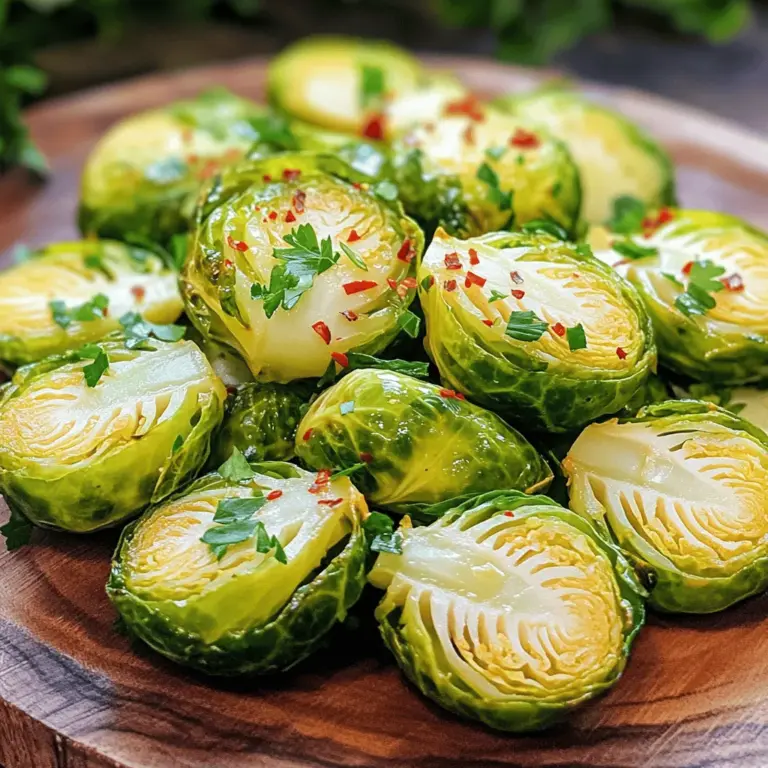 Für Knoblauchbutter Rosenkohl brauchen wir einige frische und einfache Zutaten. Hier ist, was Sie benötigen: - 450 g Rosenkohl, geputzt und halbiert - 60 g ungesalzene Butter - 4 Knoblauchzehen, fein gehackt - 1 Teelöffel rote Chiliflocken (optional) - 2 Esslöffel Zitronensaft - Salz und Pfeffer nach Geschmack - 30 g geriebener Parmesan (optional) - Frische Petersilie, fein gehackt zum Garnieren Diese Zutaten machen das Gericht lecker und gesund. Der Rosenkohl ist reich an Vitaminen, und der Knoblauch bringt viel Geschmack. Die Gewürze und Zusätze sind der Schlüssel zu einem großartigen Geschmack. Knoblauch ist ein Muss. Er gibt dem Gericht ein starkes Aroma. Chiliflocken bringen eine angenehme Schärfe, falls Sie es mögen. Zitronensaft sorgt für Frische und einen tollen Kontrast zur Butter. Verwenden Sie Salz und Pfeffer, um den Geschmack abzurunden. Parmesan verleiht eine cremige Note, während frische Petersilie das Gericht schön macht. Knoblauchbutter Rosenkohl passt gut zu vielen Hauptgerichten. Hier sind einige Ideen: - Gegrilltes Hähnchen - Lachsfilet - Vegetarische Lasagne - Quinoa-Salat Diese Beilagen ergänzen den Geschmack des Rosenkohls und schaffen eine ausgewogene Mahlzeit. Probieren Sie verschiedene Kombinationen aus, um Ihre Lieblingsbeilage zu finden. Weitere Details finden Sie in der [Full Recipe]. Beginne mit dem Waschen des Rosenkohls. Halbiere sie dann. So garen sie gleichmäßig. Schmelze die Butter in einer Schüssel. Füge den gehackten Knoblauch und die Chiliflocken hinzu. Mische alles gut. Gib den Zitronensaft, Salz und Pfeffer dazu. Rühre erneut um, bis alles gut vermischt ist. Heize deinen Ofen auf 200°C vor. Verteile die gewürzten Rosenkohlhälften gleichmäßig auf einem Backblech. Achte darauf, dass sie nicht übereinander liegen. Röste den Rosenkohl für 20 bis 25 Minuten. Wende die Röschen nach der Hälfte der Zeit. So werden sie gleichmäßig knusprig. Wenn du Parmesan magst, streue ihn in den letzten 5 Minuten darüber. Um die besten Ergebnisse zu erzielen, halte den Rosenkohl in einer einzigen Schicht. Wenn du ihn überfüllst, werden sie dampfig, nicht knusprig. Du kannst auch die Temperatur etwas erhöhen, um eine schönere Farbe zu bekommen. Achte darauf, sie oft zu wenden, damit sie gleichmäßig garen. Garniere sie mit frischer Petersilie vor dem Servieren. Das macht sie noch ansprechender. Für das komplette Rezept schaue auf [Full Recipe]. Um den perfekten Rosenkohl zu erreichen, wählen Sie frische, feste Köpfe. Diese sollten eine leuchtend grüne Farbe haben. Halten Sie die Röstzeit im Auge. Der Rosenkohl wird zart und knusprig, wenn Sie ihn nicht zu lange im Ofen lassen. Wenden Sie die Röschen während des Röstens. So bräunen sie gleichmäßig. Es gibt viele Möglichkeiten, dieses Rezept zu variieren. Ersetzen Sie die Butter durch Olivenöl für eine leichtere Option. Fügen Sie geriebenen Käse wie Feta oder Pecorino hinzu, um mehr Geschmack zu bekommen. Sie können auch andere Kräuter verwenden, wie Thymian oder Rosmarin, um den Geschmack zu verändern. Wenn Sie es scharf mögen, probieren Sie mehr Chiliflocken. Kombinieren Sie den Rosenkohl mit anderen Gemüsesorten. Karotten oder Süßkartoffeln passen gut. Diese können Sie gleichzeitig rösten. Für etwas Süße fügen Sie Honig oder Balsamico-Essig hinzu. Diese Aromen ergänzen den Knoblauch und die Butter perfekt. Schließlich können Sie auch Nüsse wie Mandeln oder Walnüsse hinzufügen. Sie bringen einen zusätzlichen Crunch und Geschmack. Für das vollständige Rezept schauen Sie sich die Full Recipe an. {{image_4}} Du kannst die Knoblauchbutter ganz einfach vegan machen. Ersetze die Butter durch pflanzliche Margarine oder Olivenöl. Beide Optionen geben dem Rosenkohl einen tollen Geschmack. Die Zubereitung bleibt gleich. Der vegane Rosenkohl wird dennoch lecker und saftig. Wenn du es schärfer magst, füge mehr rote Chiliflocken hinzu. Du kannst auch Paprika oder Kreuzkümmel verwenden. Diese Gewürze bringen eine neue Tiefe in den Geschmack. Experimentiere mit der Menge, bis du den perfekten Kick findest. Für mehr Textur kannst du Nüsse wie Mandeln oder Walnüsse hinzufügen. Diese kannst du grob hacken und mit dem Rosenkohl rösten. Wenn du Käse magst, probiere Feta oder veganen Käse als Alternative. Sie geben dem Gericht einen herzhaften Geschmack. Du findest die vollständige Anleitung für diese Variationen in der [Full Recipe]. Um übrig gebliebenen Knoblauchbutter Rosenkohl frisch zu halten, legen Sie ihn in einen luftdichten Behälter. Stellen Sie sicher, dass die Röschen gut abgekühlt sind, bevor Sie sie lagern. So vermeiden Sie, dass sich Feuchtigkeit bildet und der Rosenkohl matschig wird. Beim Aufwärmen von Rosenkohl empfehle ich, ihn in einer Pfanne zu erhitzen. Fügen Sie ein wenig Butter oder Olivenöl hinzu. Auf mittlerer Hitze wird er gleichmäßig warm. So bleibt der Geschmack frisch und die Röschen knusprig. Vermeiden Sie die Mikrowelle, da sie den Rosenkohl weich machen kann. Im Kühlschrank hält sich der Knoblauchbutter Rosenkohl etwa 3 bis 5 Tage. Achten Sie darauf, ihn gut verpackt zu lagern. Im Tiefkühler kann er bis zu 3 Monate halten. Stellen Sie sicher, dass Sie ihn in einem gefrierfesten Behälter oder -beutel aufbewahren. Wenn Sie bereit sind, ihn zu essen, tauen Sie ihn im Kühlschrank auf. So bleibt der Geschmack am besten erhalten. Der Rosenkohl ist in 20 bis 25 Minuten gar. Die Röschen sollten goldbraun und zart sein. Ich empfehle, sie nach der Hälfte der Zeit zu wenden. So garen sie gleichmäßig und bekommen eine schöne Röstung. Wenn Sie den Rosenkohl lieber weicher mögen, können Sie ihn etwas länger im Ofen lassen. Achten Sie jedoch darauf, dass er nicht zu matschig wird. Ja, gefrorener Rosenkohl kann verwendet werden. Er ist oft bereits blanchiert, was die Zubereitungszeit verkürzt. Achten Sie darauf, ihn gut abzutropfen, bevor Sie ihn mit der Knoblauchbutter vermengen. Gefrorener Rosenkohl benötigt eventuell ein paar Minuten länger im Ofen. Prüfen Sie einfach die Konsistenz, um sicherzustellen, dass er gut gar ist. Knoblauchbutter Rosenkohl passt gut zu vielen Gerichten. Fleischliebhaber können ihn zu gebratenem Hähnchen oder Rindersteak servieren. Für eine vegetarische Option ergänzen Sie ihn mit Quinoa oder Reis. Auch Pasta ist eine tolle Wahl. Fügen Sie etwas Parmesan hinzu, um den Geschmack zu intensivieren. Sie können das Gericht zusätzlich mit frischer Petersilie garnieren, um es noch ansprechender zu machen. Für die vollständige Zubereitung schauen Sie sich das [Full Recipe] an. In diesem Artikel haben wir die Hauptzutaten für Knoblauchbutter-Rosenkohl besprochen. Wir haben eine einfache Schritt-für-Schritt-Anleitung vorgestellt und viele nützliche Tipps gegeben. Variationen für jeden Geschmack sind ebenfalls enthalten. Zum Schluss zeigten wir, wie Sie Reste richtig lagern können. Jetzt können Sie diese köstliche Beilage einfach zubereiten und genießen. Probieren Sie verschiedene Rezepte aus und finden Sie Ihren Favoriten. Guten Appetit!