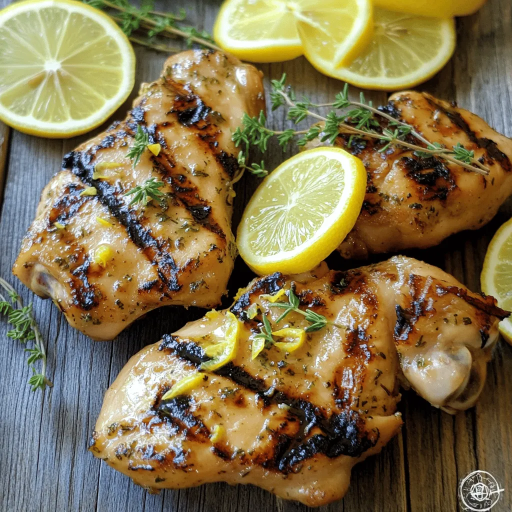 - 4 Hähnchenbrustfilets ohne Knochen und Haut - 2 Esslöffel Olivenöl - Zeste und Saft von 2 Zitronen - 3 Knoblauchzehen, fein gehackt - 2 Teelöffel frische Thymianblätter (oder 1 Teelöffel getrocknet) - 1 Teelöffel Salz - ½ Teelöffel schwarzer Pfeffer - Optional: Zitronenscheiben und frische Thymianzweige zur Garnitur Jede Zutat hat eine Rolle in diesem Rezept. Das Hähnchen ist die Hauptzutat. Es bietet Protein und ist zart, wenn es richtig gegart wird. Die Zitronen bringen Frische. Ihre Säure hilft, das Hähnchen zu marinieren und gibt Geschmack. Der Knoblauch verleiht einen kräftigen Geschmack. Olivenöl sorgt für Feuchtigkeit. Es hilft, die Marinade am Hähnchen zu halten. Thymian fügt eine erdige Note hinzu. Er harmoniert gut mit dem Hähnchen und Zitrone. Salz und Pfeffer sind Gewürze, die den Geschmack verstärken. Sie helfen, die Aromen zu verbinden. Sie können das Rezept leicht anpassen. Mögen Sie es scharf? Fügen Sie etwas Chili oder Paprika hinzu. Für eine süßere Note können Sie Honig oder Ahornsirup in die Marinade geben. Wenn Sie frische Kräuter mögen, probieren Sie Rosmarin oder Oregano. Diese Kräuter bringen neue Aromen ins Gericht. Für eine vegetarische Option verwenden Sie Tofu oder Gemüse. Marinieren Sie diese wie das Hähnchen. Das ist das Schöne an diesem Rezept. Es ist flexibel und lässt Raum für Ihre Kreativität! Beginne mit der Marinade. Mische in einer Schüssel das Olivenöl, Zitronenzeste und Zitronensaft. Füge den gehackten Knoblauch, frischen Thymian, Salz und Pfeffer hinzu. Rühre alles gut um. Lege die Hähnchenbrustfilets in einen großen Beutel. Gieße die Marinade darüber. Schließe den Beutel und schüttele ihn leicht, damit das Hähnchen gut bedeckt ist. Lasse das Hähnchen mindestens 30 Minuten im Kühlschrank marinieren. Für mehr Geschmack kannst du es auch bis zu 4 Stunden marinieren. Heize den Grill auf mittelhohe Hitze vor. Falls du eine Grillpfanne verwendest, stelle diese ebenfalls auf mittelhohe Hitze. Nimm das Hähnchen aus dem Beutel und lasse die überschüssige Marinade abtropfen. Wähle ein gutes Grillrost. Es sorgt für schöne Grillstreifen und verhindert ein Ankleben. Lege das Hähnchen auf den Grill. Grill das Hähnchen etwa 6-7 Minuten pro Seite. Die Innentemperatur sollte 75°C erreichen. Wende das Hähnchen nicht zu oft. So bleibt es saftig. Wenn das Hähnchen gar ist, lege es auf einen Teller. Lass es 5 Minuten ruhen, damit die Säfte bleiben. Nach dem Ruhen kannst du das Hähnchen in Scheiben schneiden. Garniere es mit Zitronenscheiben und frischem Thymian. Das macht das Gericht noch ansprechender! Für die komplette Anleitung, klicke auf [Full Recipe]. Um Hähnchen perfekt zu grillen, gibt es einige Methoden. Die direkte Grillmethode ist ideal für zarte Stücke. Sie legen das Hähnchen direkt über die Hitzequelle. So bekommt es schöne Grillstreifen. Die indirekte Methode eignet sich für dickere Stücke. Hierbei grillen Sie das Hähnchen nicht direkt über der Flamme. Stattdessen platzieren Sie es an den Rand des Grills. Dies hilft, das Hähnchen gleichmäßig zu garen. Nutzen Sie einen Grillthermometer, um die Temperatur zu prüfen. Die Marinierzeit spielt eine große Rolle. Eine kurze Marinierzeit von 30 Minuten gibt bereits Geschmack. Wenn Sie mehr Zeit haben, marinieren Sie das Hähnchen bis zu vier Stunden. So dringen die Aromen tiefer ein. Die Säure in der Marinade hilft auch, das Hähnchen zart zu machen. Zu langes Marinieren kann das Fleisch jedoch zäh machen. Ein guter Hinweis ist, nach zwei Stunden zu prüfen. Viele Menschen machen beim Grillen Fehler. Ein häufiger Fehler ist, das Hähnchen zu oft zu wenden. Das kann die Grillstreifen ruinieren. Ein weiterer Fehler ist, das Hähnchen zu früh zu schneiden. Lassen Sie das Hähnchen nach dem Grillen ruhen. Dies hilft, die Säfte im Fleisch zu halten. Ein weiterer Punkt ist die Temperatur. Stellen Sie sicher, dass das Hähnchen eine Innentemperatur von 75°C erreicht, um sicher zu sein. Achten Sie darauf, die Marinade sicher zu entsorgen. Verwenden Sie sie nicht erneut, um Kreuzkontamination zu vermeiden. {{image_4}} Um das Aroma zu steigern, probiere verschiedene Kräuter in der Marinade. Rosmarin bringt einen kräftigen Geschmack. Oregano gibt eine mediterrane Note. Frische Kräuter wie Basilikum verleihen Frische. Du kannst auch eine Mischung aus Kräutern verwenden. Experimentiere mit deinen Favoriten. So machst du das Gericht noch spannender. Grillgemüse passt perfekt zu gegrilltem Hähnchen. Zucchini, Paprika und Auberginen sind tolle Optionen. Ein frischer Salat mit Zitronen-Dressing ergänzt die Aromen gut. Reis oder Quinoa sind ebenfalls köstliche Beilagen. Diese Optionen machen das Essen bunt und gesund. Denk daran, die Beilagen einfach zu halten, damit das Hähnchen im Mittelpunkt bleibt. Wenn du kein Hähnchen magst, probiere Lachs oder Tofu. Lachs nimmt die Marinade gut auf und wird saftig. Tofu ist eine gute Wahl für Vegetarier. Achte darauf, die Garzeit anzupassen. Du kannst auch Rindfleisch oder Schweinefleisch verwenden. Diese Variationen bieten neue Geschmackserlebnisse. So bleibt das Gericht immer frisch und aufregend. Schau dir das Full Recipe für mehr Details an! Nach dem Grillen ist es wichtig, das Hähnchen schnell zu kühlen. Lassen Sie es nicht länger als zwei Stunden bei Raumtemperatur stehen. Wickeln Sie das Hähnchen in Alufolie oder legen Sie es in einen luftdichten Behälter. So bleibt es frisch und saftig. Kühlen Sie es im Kühlschrank bei 4°C oder darunter. Gekochtes Hähnchen kann bis zu vier Tage im Kühlschrank bleiben. Nach dieser Zeit kann es anfangen, seinen Geschmack und seine Textur zu verlieren. Wenn Sie das Hähnchen länger aufbewahren möchten, frieren Sie es ein. So bleibt es bis zu sechs Monate haltbar. Um das Hähnchen wieder aufzuwärmen, heizen Sie Ihren Ofen auf 180°C vor. Legen Sie das Hähnchen in eine Auflaufform und decken Sie es mit Alufolie ab. Dies hilft, es feucht zu halten. Erwärmen Sie es etwa 20 bis 25 Minuten, bis es heiß ist. Sie können auch eine Mikrowelle verwenden, aber achten Sie darauf, das Hähnchen nicht zu überhitzen. So bleibt es zart und lecker. Für die vollständige Zubereitung des Gerichtes, schauen Sie sich das [Full Recipe] an. Um saftiges Hähnchen zu grillen, marinieren Sie es gut. Die Marinade aus Zitronensaft, Olivenöl, und Gewürzen macht das Hähnchen zart. Lassen Sie das Hähnchen mindestens 30 Minuten marinieren. Grillen Sie es dann bei mittlerer Hitze. Wenden Sie es nicht zu oft, um die Säfte zu halten. Nach dem Grillen lassen Sie es kurz ruhen. So bleibt das Hähnchen saftig und lecker. Ja, Sie können die Marinade im Voraus zubereiten. Mischen Sie einfach alle Zutaten und lagern Sie sie im Kühlschrank. Dies macht die Vorbereitung schneller und einfacher. Wenn Sie die Marinade einen Tag im Voraus machen, entwickelt sie mehr Geschmack. Achten Sie darauf, das Hähnchen gleichmäßig mit der Marinade zu bedecken. Zu Zitronen-Thymian Gegrilltem Hähnchen passen viele Beilagen. Hier sind einige Ideen: - Gegrilltes Gemüse wie Zucchini und Paprika - Ein frischer grüner Salat - Reis oder Quinoa für eine nahrhafte Beilage - Kartoffeln, entweder gebacken oder püriert - Frisches Brot, um die Säfte aufzunehmen Diese Beilagen ergänzen das Aroma des Hähnchens und machen das Gericht noch besser. Zitronen-Thymian gegrilltes Hähnchen ist einfach und lecker. Du hast gelernt, welche Zutaten wichtig sind, sowie die besten Grillmethoden. Auch Tipps zur Marinierzeit und Fehler, die du vermeiden solltest, wurden besprochen. Variationen bringen neuen Geschmack, und die Lagerungshinweise helfen dir, Reste richtig aufzubewahren. Denk daran, Spaß beim Grillen zu haben. Experimentiere mit Aromen und genieße jede Mahlzeit. Du wirst mit jedem Versuch besser.