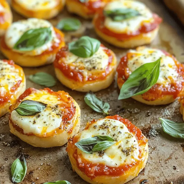 Für die perfekten Homemade Bagel Bites brauchen Sie: - 6 Mini-Bagels, halbiert - 1 Tasse Pizzasauce - 1 Tasse geriebener Mozzarella-Käse - 1/2 Tasse Peperoni-Scheiben (oder Ihre Lieblingsbeläge) - 1 Teelöffel getrockneter Oregano - 1 Teelöffel Knoblauchpulver - 1 Esslöffel Olivenöl Diese Zutaten sind einfach zu finden. Sie machen den Snack lecker und knusprig. Sie können Ihre Bagel Bites nach Geschmack anpassen. Hier sind einige Ideen: - Gemüse wie Paprika oder Zwiebeln für mehr Crunch - Verschiedene Käsesorten wie Cheddar oder Gouda - Kräuter wie frischer Schnittlauch oder Petersilie Mit diesen Zutaten können Sie neue Geschmäcker kreieren. Experimentieren macht Spaß! Wählen Sie frische Zutaten für den besten Geschmack. Achten Sie auf diese Punkte: - Kaufen Sie Mini-Bagels aus dem Kühlregal. Diese sind oft frischer. - Verwenden Sie hochwertigen Käse. Er schmilzt besser und schmeckt toll. - Achten Sie darauf, dass die Pizzasauce gut gewürzt ist. Das macht einen großen Unterschied. Mit diesen Tipps können Sie Ihre Bagel Bites noch besser machen. Für das vollständige Rezept schauen Sie sich die [Full Recipe] an. Zuerst heizen Sie den Ofen auf 190°C. Legen Sie die Mini-Bagels auf ein Backblech. Schneiden Sie jeden Bagel in zwei Hälften. Platzieren Sie die Schnittseite nach oben. Dadurch werden sie gleichmäßig knusprig. Bestreichen Sie die Oberseite mit etwas Olivenöl. Das sorgt für einen tollen Geschmack. Nehmen Sie eine Schüssel und geben Sie die Pizzasauce hinein. Verteilen Sie einen Esslöffel Sauce auf jeder Bagel-Hälfte. Streuen Sie dann den geriebenen Mozzarella-Käse gleichmäßig darüber. Fügen Sie die Peperoni-Scheiben auf den Käse. Sie können auch andere Beläge wählen. Vermischen Sie getrockneten Oregano und Knoblauchpulver. Bestreuen Sie die Mischung gleichmäßig über die Bagel-Bites. Jetzt ist es Zeit zu backen! Stellen Sie das Backblech in den Ofen. Backen Sie die Bagel-Bites etwa 10-12 Minuten. Achten Sie darauf, dass der Käse sprudelt und goldbraun wird. Nehmen Sie die Bagel-Bites heraus. Lassen Sie sie kurz abkühlen, bevor Sie sie servieren. Garnieren Sie sie mit frischen Basilikumblättern für mehr Geschmack. Für das vollständige Rezept schauen Sie sich die [Full Recipe] an. Um den Teig für deine Bagel Bites richtig zu machen, benutze stets frische Zutaten. Nutze einen hohen Anteil an Wasser, um einen weichen Teig zu bekommen. Füge nach und nach Mehl hinzu, bis der Teig nicht mehr klebt. Knete den Teig etwa fünf bis zehn Minuten lang. Wenn er glatt und elastisch ist, ist er perfekt. Ein guter Tipp ist, den Teig vor dem Rollen zu ruhen. Dies macht das Arbeiten leichter. Falls du Bagel Bites übrig hast, lagere sie in einem luftdichten Behälter. Dies hält sie frisch. Du kannst sie auch in Alufolie einwickeln. Lege sie dann in den Kühlschrank. So bleiben sie bis zu drei Tage gut. Zum Aufwärmen lege sie einfach in den Ofen. So werden sie wieder knusprig und lecker. Backe deine Bagel Bites bei 190°C für beste Ergebnisse. Diese Temperatur sorgt dafür, dass der Käse schön schmilzt und die Bagel knusprig werden. Halte nach etwa 10 bis 12 Minuten Ausschau. Achte darauf, dass der Käse goldbraun ist. Wenn du eine knusprigere Unterseite möchtest, backe sie ein paar Minuten länger. {{image_4}} Du kannst viele verschiedene Käsesorten verwenden. Mozzarella ist klassisch, aber probiere auch Cheddar oder Gouda. Für einen würzigen Kick, füge Pepper Jack hinzu. Bei den Belägen hast du die freie Wahl. Neben Peperoni mögen viele auch Oliven, Paprika oder Pilze. Mixe verschiedene Beläge, um deine perfekte Kombination zu finden. Für eine vegane Version nimm eine glutenfreie Bagel-Alternative. Anstelle von Käse kannst du pflanzlichen Käse verwenden. Es gibt viele tolle Marken, die schmelzen wie die Milchversion. Verwende auch Gemüse wie Zucchini oder Spinat als Belag. Diese Optionen sind lecker und gesund. Dips machen die Bagel Bites noch besser. Klassische Pizzasauce ist ein Hit, aber auch Knoblauchdip oder Salsa sind klasse. Für etwas Besonderes, probiere einen Avocado-Dip. Dieser gibt einen frischen Geschmack. Bereite mehrere Dips vor, damit jeder etwas findet, das ihm gefällt. Um Bagel Bites frisch zu halten, lege sie in einen luftdichten Behälter. So bleiben sie knusprig und lecker. Stelle sicher, dass die Bagel Bites vollständig abgekühlt sind, bevor du sie lagerst. Ansonsten sammeln sie Feuchtigkeit und werden weich. Du kannst auch Backpapier zwischen die Bites legen, um die Frische zu erhalten. Wenn du Bagel Bites einfrieren möchtest, lege sie zuerst einzeln auf ein Backblech. Friere sie für etwa zwei Stunden ein, bis sie fest sind. Danach kannst du sie in einen Gefrierbeutel umfüllen. So kleben sie nicht zusammen. Um sie aufzuwärmen, lege die gefrorenen Bites direkt in den Ofen. Backe sie bei 190°C für 12-15 Minuten. Das gibt ihnen einen tollen, knusprigen Geschmack. Im Kühlschrank halten sich Bagel Bites bis zu drei Tage. Achte darauf, den Behälter gut zu verschließen. Im Gefrierfach bleiben sie bis zu drei Monate frisch. Wenn du sie regelmäßig machst, hast du immer einen schnellen Snack bereit. Um Bagel Bites zu personalisieren, probiere verschiedene Beläge. Nutze Gemüse wie Paprika oder Zwiebeln. Du kannst auch andere Käsesorten verwenden. Feta oder Cheddar geben einen neuen Geschmack. Experimentiere mit Gewürzen, um mehr Tiefe zu erreichen. Eine Prise Chili oder frische Kräuter können viel ausmachen. So machst du deine Bagel Bites einzigartig und lecker. Die Zubereitung der Bagel Bites dauert nur etwa 10 Minuten. Das Backen im Ofen beansprucht zusätzlich 10 bis 12 Minuten. In weniger als 30 Minuten hast du einen warmen Snack. Ideal für unerwartete Gäste oder einen schnellen Abendessen. Ja, du kannst die Bagel Bites leicht im Voraus zubereiten. Belege die Bagels und lege sie auf ein Backblech. Decke sie dann mit Frischhaltefolie ab. Bewahre sie für bis zu 24 Stunden im Kühlschrank auf. So hast du schnell einen Snack, wenn der Hunger kommt. Homemade Bagel Bites sind einfach und lecker. Wir haben die besten Zutaten und Tipps besprochen. Du kannst die Mini-Bagels nach deinem Geschmack anpassen. Die Schritt-für-Schritt-Anleitung hilft dir beim Backen. Denke daran, die richtigen Lagerungs- und Aufbewahrungsmethoden zu nutzen. So bleiben deine Bagel Bites frisch und lecker. Probiere auch verschiedene Dips aus. Viel Spaß beim Ausprobieren und Genießen deiner eigenen Bagel Bites!