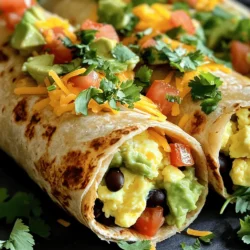 - 2 große Eier - 1 reife Avocado, püriert - 1 kleine Tomate, gewürfelt - 1/4 Tasse schwarze Bohnen, abgespült und abgetropft Die Hauptzutaten sind einfach und lecker. Die Eier geben Protein und eine tolle Textur. Avocado bringt gesunde Fette und Cremigkeit. Tomate sorgt für Frische und Farbe. Schwarze Bohnen fügen Ballaststoffe und Geschmack hinzu. - Salz und Pfeffer - 1/2 Teelöffel Kreuzkümmel - 1/4 Tasse geriebener Cheddar-Käse - Frischer Koriander, gehackt (zum Garnieren) Gewürze sind wichtig für den Geschmack. Salz und Pfeffer bringen die Aromen zur Geltung. Kreuzkümmel gibt eine warme Note. Der Cheddar-Käse macht alles noch schmackhafter. Frischer Koriander ist ein toller Abschluss für den Burrito. - 2 Vollkorn-Tortillas - 1 Esslöffel Olivenöl Vollkorn-Tortillas sind gesund und geben einen guten Biss. Olivenöl sorgt dafür, dass die Eier nicht anbrennen. Es hilft auch, die Tortillas schön zu rösten. Das macht den Burrito noch besser. Für das ganze Rezept, schau dir den [Full Recipe] an. Beginne damit, die Eier in einer Schüssel zu verquirlen. Füge Kreuzkümmel, Salz und Pfeffer hinzu. Das gibt den Eiern mehr Geschmack. Dann bereite die Avocado und Tomaten vor. Püriere die Avocado in einer kleinen Schüssel. Würfle die Tomate und mische sie mit der Avocado. Du kannst auch die Bohnen hinzufügen, um mehr Protein zu bekommen. Erhitze das Olivenöl in einer Pfanne bei mittlerer Hitze. Gieße die verquirlten Eier in die Pfanne und lass sie etwa eine Minute ruhen. Rühre die Eier dann vorsichtig mit einem Spatel. Gar die Eier weiter, bis sie weich sind und fast fest. Das dauert etwa zwei bis drei Minuten. Nimm die Pfanne dann vom Herd. Lege die Tortillas auf eine saubere Fläche. Streiche die Avocado-Mischung auf jede Tortilla, lass dabei einen Rand frei. Verteile die Rühreier gleichmäßig darauf. Streue den geriebenen Cheddar-Käse darauf. Klappe die Seiten der Tortilla ein und rolle sie von unten nach oben auf. Lege die Burritos mit der Nahtseite nach unten in die Pfanne. Röste sie eine Minute lang, bis sie leicht knusprig sind. Dieser Schritt ist optional, aber macht den Burrito leckerer. Serviere die Burritos warm. Garniere sie mit frischem Koriander und etwas scharfer Sauce, wenn du magst. Diese Schritte ergeben leckere Avocado-Ei Frühstücks-Burritos. Für das vollständige Rezept schau dir die Full Recipe an. - Hitze kontrollieren: Die Hitze ist der Schlüssel zu guten Rühreiern. Beginne mit mittlerer Hitze. Zu hohe Hitze macht die Eier hart. Rühre die Eier sanft, damit sie gleichmäßig garen. - Die richtige Konsistenz: Rühre die Eier nur, bis sie weich und cremig sind. Sie sollten nicht trocken oder gummiartig werden. Wenn sie noch leicht feucht sind, sind sie perfekt. - Reifegrade erkennen: Wähle eine reife Avocado für dein Burrito. Sie sollte leicht drücken, aber nicht matschig sein. Eine reife Avocado hat eine dunklere Haut. - Verhindern von Verfärbung: Um die Avocado frisch zu halten, spritze etwas Zitronensaft auf das Püree. Das verhindert, dass es braun wird. - Garnierungen: Frischer Koriander ist ideal zum Garnieren. Er bringt frische Aromen. Du kannst auch einige gewürfelte Tomaten darüber streuen. - Optische Präsentation: Lege die Burritos auf einen schönen Teller. Schneide sie diagonal in der Mitte durch. So sehen sie toll aus und die Füllung kommt gut zur Geltung. {{image_4}} Für mehr Geschmack und Farbe kannst du weiteres Gemüse hinzufügen. Paprika oder Zwiebeln passen gut. Sie bringen frischen Biss und viel Nährstoffe. Du kannst auch Spinat oder Pilze verwenden. Diese Optionen sind ganz einfach und lecker. Wenn du mehr Protein willst, sind Schinken oder Tofu eine gute Wahl. Schinken gibt einen salzigen Geschmack. Tofu bietet eine gesunde, pflanzliche Option. Lass ihn vor dem Hinzufügen anbraten, um mehr Textur zu bekommen. Die Gewürze sind wichtig für den Geschmack. Du kannst verschiedene Gewürze ausprobieren. Paprikapulver oder Knoblauchpulver geben einen besonderen Kick. Auch frische Kräuter wie Petersilie oder Basilikum passen gut. Wenn du es schärfer magst, füge mehr Kreuzkümmel oder Chili hinzu. Du kannst auch scharfe Sauce direkt in die Füllung geben. So wird jeder Biss spannend und voller Geschmack. Die Art der Tortilla macht einen großen Unterschied. Vollkorn-Tortillas sind gesund und lecker. Du kannst auch Weizentortillas nutzen, wenn du es lieber magst. Für eine Low-Carb-Option sind Salatblätter perfekt. Sie sind knackig und frisch. Einfach die Füllung in die Blätter geben und aufrollen. So bleibt dein Burrito leicht und gesund. Für die vollständige Anleitung zum Zubereiten, schau dir das [Full Recipe] an. Um die Burritos frisch zu halten, lege sie in einen luftdichten Behälter. Kühlung ist wichtig, damit die Zutaten nicht verderben. Du kannst die Burritos im Kühlschrank aufbewahren. Sie bleiben dort bis zu drei Tage genießbar. Achte darauf, sie gut zu verpacken, um Feuchtigkeit zu vermeiden. Wenn du die Burritos wieder aufwärmen möchtest, gibt es verschiedene Methoden. Du kannst sie in der Mikrowelle aufwärmen. Lege sie auf einen Teller und decke sie mit einem feuchten Papiertuch ab. So bleibt die Tortilla weich. Eine andere Methode ist das Erwärmen in der Pfanne. Das gibt den Burritos eine knusprige Textur. Um Austrocknen zu vermeiden, erwärme die Burritos bei niedriger Hitze. Drehe sie regelmäßig, damit sie gleichmäßig warm werden. So schmecken sie fast wie frisch zubereitet. Das Rezept ergibt zwei Portionen. Es ist perfekt für ein schnelles Frühstück oder einen leichten Snack. Wenn du mehr brauchst, kannst du die Menge einfach verdoppeln. So kannst du das leckere Aroma mit einer Familie oder Freunden teilen. Denk daran, die Zutaten entsprechend anzupassen. Ja, du kannst diesen Burrito vegan machen. Ersetze die Eier durch Tofu oder Kichererbsen. Pürierte Avocado bleibt eine großartige Basis. Du kannst auch veganen Käse verwenden, um den Geschmack zu verbessern. Achte darauf, die Tortillas ohne tierische Produkte zu wählen. So bleibt das Gericht ganz pflanzlich und gesund. Zu diesem Burrito passen viele Beilagen und Getränke. Hier sind einige Vorschläge: - Frische Salsa oder Guacamole - Ein knackiger grüner Salat - Ein Glas frisch gepresster Orangensaft - Kaffee oder Tee für den Morgen Diese Kombinationen ergänzen den Geschmack des Burritos und machen dein Frühstück noch besser. In diesem Blogbeitrag haben wir die einfachen Schritte für leckere Avocado-Ei-Burritos besprochen. Wir haben uns mit den Zutaten, der Zubereitung und vielen Tipps für die perfekte Umsetzung beschäftigt. Die Möglichkeiten zur Variation sind groß und lassen sich leicht anpassen. Denke daran, reife Avocados zu wählen und Wärme richtig zu kontrollieren. Probiere verschiedene Zutaten aus, um deinen Burrito zu personalisieren. So hast du immer ein schnelles und schmackhaftes Gericht zur Hand, das gut ankommt.