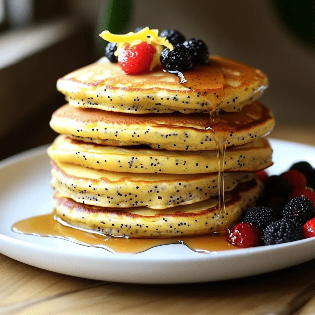 Die Hauptzutaten machen diese Pfannkuchen lecker und gesund. Hier ist die Liste: - 1 Tasse Vollkornmehl - 2 Esslöffel Mohnsamen - 1 Esslöffel Backpulver - 1/4 Teelöffel Salz - 1 Teelöffel Zitronenabrieb - 1 Esslöffel Kokosblütenzucker - 1 Tasse Mandelmilch - 1 großes Ei - 2 Esslöffel geschmolzenes Kokosöl - 2 Esslöffel frischer Zitronensaft Die Kombination aus Vollkornmehl und Mohnsamen gibt den Pfannkuchen einen tollen Nährwert. Vollkornmehl liefert Ballaststoffe, die gut für die Verdauung sind. Mohnsamen sind reich an Mineralien und gesunden Fetten. Zitronenabrieb bringt einen frischen Geschmack mit wenig Kalorien. Wenn du Allergien hast oder etwas anderes ausprobieren willst, gibt es viele Alternativen: - Ersetze Vollkornmehl durch Hafermehl oder glutenfreies Mehl. - Nutze eine Pflanzenmilch wie Sojamilch oder Hafermilch. - Wähle einen anderen Süßstoff wie Honig oder Agavendicksaft. - Für eine vegane Option kannst du das Ei durch ein Chia-Ei ersetzen. Diese Alternativen machen die Pfannkuchen anpassbar und für jeden geeignet. So bleibt der Geschmack toll, und du kannst die Pfannkuchen genießen. Die Nährwerte dieser Pfannkuchen sind beeindruckend. Ein Pfannkuchen hat etwa: - 150 Kalorien - 5 g Protein - 3 g Ballaststoffe - 6 g Zucker Diese Pfannkuchen sind eine gute Wahl für ein gesundes Frühstück. Sie geben dir Energie für den Tag und halten dich satt. Der hohe Ballaststoffgehalt unterstützt die Gesundheit des Herzens. Die gesunden Fette aus den Mohnsamen fördern eine gute Haut und Haare. Wenn du mehr über die Zubereitung erfahren möchtest, schau dir das [Full Recipe] an. Um gesunde Zitronen-Mohn-Pfannkuchen zu machen, beginne mit der Vorbereitung. Du solltest alle Zutaten bereitstellen. Das macht den Kochprozess einfach und schnell. Hier sind die Schritte: - Messen Sie 1 Tasse Vollkornmehl ab. - Nehmen Sie 2 Esslöffel Mohnsamen. - Bereiten Sie 1 Esslöffel Backpulver vor. - Fügen Sie 1/4 Teelöffel Salz hinzu. - Reiben Sie die Schale einer Zitrone für 1 Teelöffel Zitronenabrieb. - Messen Sie 1 Esslöffel Kokosblütenzucker. - Bereiten Sie 1 Tasse Mandelmilch vor. - Nehmen Sie 1 großes Ei oder ein Chia-Ei. - Messen Sie 2 Esslöffel geschmolzenes Kokosöl. - Pressen Sie 2 Esslöffel frischen Zitronensaft aus. Jetzt kommt der Spaß. Mische die trockenen Zutaten in einer großen Schüssel. Füge das Mehl, die Mohnsamen, das Backpulver, das Salz, den Zitronenabrieb und den Kokosblütenzucker hinzu. Rühre gut um. In einer anderen Schüssel vermische die feuchten Zutaten. Dazu gehören die Mandelmilch, das Ei, das Kokosöl und der Zitronensaft. Mische sie gut, bis sie gleichmäßig sind. Jetzt gieße die feuchten Zutaten in die trockenen. Rühre vorsichtig. Du möchtest keine Klumpen, aber übermische nicht. Ein paar Klumpen sind in Ordnung. Erhitze eine beschichtete Pfanne auf mittlerer Hitze. Fette sie leicht mit Kokosöl ein. Gib etwa 1/4 Tasse Teig für jeden Pfannkuchen in die Pfanne. Backe sie 2-3 Minuten lang. Warte, bis sich Blasen bilden und die Ränder fest aussehen. Wende die Pfannkuchen vorsichtig. Backe die andere Seite für 1-2 Minuten, bis sie goldbraun sind. Nimm sie vom Herd und halte sie warm. Wiederhole diesen Schritt mit dem restlichen Teig. Staple die Pfannkuchen auf einem Teller. Träufle etwas Ahornsirup darüber und garnieren sie mit frischen Beeren. Ein wenig Zitronenabrieb macht das Gericht noch schöner. Für das vollständige Rezept, schau dir die [Full Recipe] an. Um fluffige Pfannkuchen zu machen, achte darauf, frische Zutaten zu verwenden. Frisches Backpulver gibt den besten Auftrieb. Außerdem hilft es, die Pfannkuchen bei mittlerer Hitze zu backen. So garen sie gleichmäßig und bleiben innen weich. Übermischung kann die Pfannkuchen hart machen. Mische die Zutaten nur, bis sie gerade so verbunden sind. Klumpen sind in Ordnung. Das gibt den Pfannkuchen eine schöne Textur. Wenn du den Teig zu lange rührst, wird er zäh. Weniger ist oft mehr in der Küche. Um den Geschmack zu verbessern, füge eine Prise Zimt oder Vanille hinzu. Diese Aromen passen gut zu Zitronen und Mohn. Du kannst auch Nüsse oder Schokoladenstückchen für extra Crunch oder Süße hinzufügen. Experimentiere mit frischen Früchten wie Himbeeren oder Blaubeeren im Teig. So machst du jedes Frühstück besonders und lecker. Für die vollständige Anleitung, siehe die [Full Recipe]. {{image_4}} Ich liebe es, kreative Variationen für meine Zitronen-Mohn-Pfannkuchen zu finden. Eine einfache vegane Option ist der Austausch des Eies durch ein Chia-Ei. Für ein Chia-Ei mische einfach einen Esslöffel Chiasamen mit drei Esslöffeln Wasser und lasse es fünf Minuten quellen. Auch die Mandelmilch kann durch Hafer- oder Sojamilch ersetzt werden. Damit bleiben die Pfannkuchen lecker und pflanzenbasiert. Wenn du es süßer magst, füge einfach Schokoladenstückchen oder gehackte Nüsse hinzu. Diese Zutaten bringen mehr Geschmack und Textur. Du kannst auch etwas mehr Kokosblütenzucker verwenden oder Honig hinzufügen. Probiere auch, Zimt oder Vanilleextrakt in den Teig zu mischen. Diese kleinen Änderungen machen die Pfannkuchen noch köstlicher. Die richtigen Toppings machen die Pfannkuchen zum Highlight. Ich empfehle frische Beeren, wie Himbeeren oder Blaubeeren, für einen fruchtigen Kick. Ein Klecks griechischer Joghurt ist ebenfalls eine gute Wahl, da er gesund ist und die Pfannkuchen cremig macht. Zur Krönung kannst du einen Schuss Honig oder Ahornsirup darüber geben. Diese Kombinationen machen dein Frühstück nicht nur lecker, sondern auch nahrhaft. Um die Frische der Pfannkuchen zu bewahren, lassen Sie sie zuerst abkühlen. Stapeln Sie die Pfannkuchen auf einem Teller. Decken Sie sie mit Frischhaltefolie oder einem sauberen Küchentuch ab. Lagern Sie sie dann im Kühlschrank. So bleiben sie 2 bis 3 Tage frisch. Wenn Sie sie länger aufbewahren möchten, ist das Einfrieren eine gute Option. Um Pfannkuchen einzufrieren, lassen Sie sie vollständig abkühlen. Legen Sie sie in eine einzelne Schicht auf ein Backblech. Frieren Sie sie für etwa 1 Stunde ein. Danach können Sie sie in einen Gefrierbeutel oder eine luftdichte Box umfüllen. Bei korrekter Lagerung bleiben sie bis zu 2 Monate frisch. Vergessen Sie nicht, das Datum auf dem Beutel zu notieren. Um die Pfannkuchen aufzuwärmen, verwenden Sie eine Pfanne oder eine Mikrowelle. In der Pfanne erhitzen Sie sie bei mittlerer Hitze für etwa 1 bis 2 Minuten pro Seite. In der Mikrowelle legen Sie die Pfannkuchen auf einen Teller. Decken Sie sie mit einem feuchten Papiertuch ab. Erhitzen Sie sie für 20 bis 30 Sekunden, bis sie warm sind. So bleiben die Pfannkuchen lecker und weich. Für die besten Ergebnisse empfehle ich, die Pfannkuchen frisch zu genießen. Sie können das Rezept für gesunde Zitronen-Mohn-Pfannkuchen hier finden: [Full Recipe]. Die besten Beilagen für diese Pfannkuchen sind frische Beeren und Ahornsirup. Himbeeren, Erdbeeren und Heidelbeeren bieten einen süßen Kontrast. Sie bringen Frische und Farbe auf den Teller. Ein Klecks Joghurt kann auch gut dazu passen. Er gibt Cremigkeit und einen leichten Geschmack. Wenn Sie etwas Crunch mögen, fügen Sie einige gehackte Nüsse hinzu. Diese Kombination macht Ihr Frühstück lecker und nahrhaft. Ja, Sie können diese Pfannkuchen glutenfrei machen. Verwenden Sie einfach glutenfreies Mehl anstelle von Vollkornmehl. Es gibt viele gute Optionen, wie Mandelmehl oder eine glutenfreie Mehlmischung. Achten Sie darauf, dass das Backpulver ebenfalls glutenfrei ist. Möglicherweise müssen Sie die Flüssigkeitsmenge etwas anpassen. Glutenfreies Mehl kann mehr oder weniger Flüssigkeit benötigen. Testen Sie den Teig, um die perfekte Konsistenz zu finden. Ein gesunder Pfannkuchen hat etwa 100 Kalorien. Dies kann je nach den genauen Zutaten variieren. Wenn Sie zum Beispiel mehr Zucker oder Öl hinzufügen, steigt die Kalorienzahl. Verwenden Sie weniger Öl oder einen anderen Süßstoff, um die Kalorien zu reduzieren. Diese Pfannkuchen sind gesund und köstlich, perfekt für ein nahrhaftes Frühstück. Sie können auch die Portionen anpassen, um die Kalorienzahl zu steuern. Weitere Details finden Sie im Full Recipe. Gesunde Zitronen-Mohn-Pfannkuchen sind einfach und lecker. Wir haben die wichtigsten Zutaten und Zubereitungsschritte besprochen. Tipps für fluffige Pfannkuchen und Variationen zeigen Ihnen, wie kreativ Sie sein können. Vergessen Sie auch nicht die Aufbewahrung, um diese Leckerei frisch zu halten. Probieren Sie die verschiedenen Aspekte aus, um das Beste aus Ihrem Rezept herauszuholen. Unabhängig von Ihren Vorlieben, diese Pfannkuchen sind ein Genuss, den Sie nicht verpassen sollten.