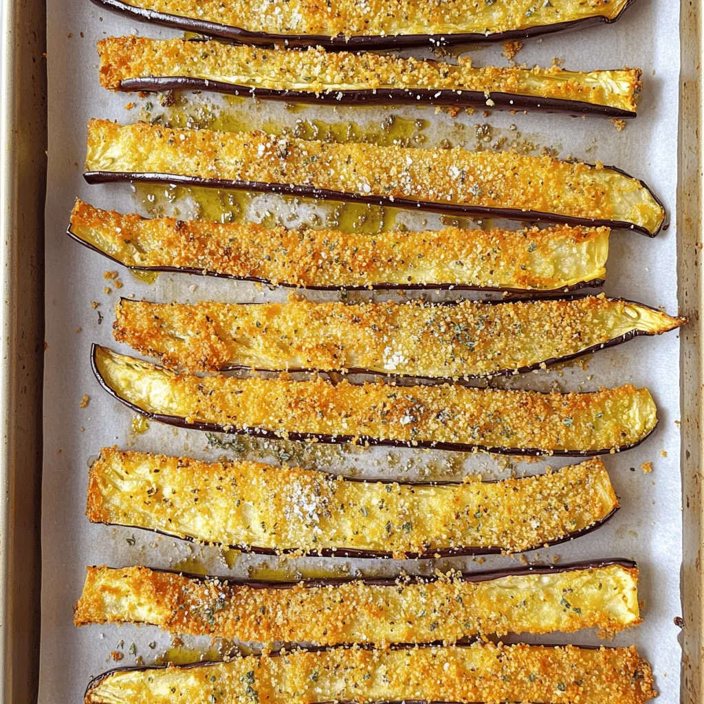 - 1 große Aubergine, in dünne Streifen geschnitten - 1 Tasse Semmelbrösel (verwenden Sie Panko für extra Knusprigkeit) - 1/2 Tasse geriebener Parmesan Die Aubergine ist der Star dieses Rezepts. Ich schneide sie in dünne Streifen, damit sie gleichmäßig garen. Semmelbrösel sorgen für die knusprige Textur. Panko ist besonders gut, da es die Pommes noch knuspriger macht. Parmesan gibt den Auberginen auch einen tollen Geschmack. - 1 Teelöffel Knoblauchpulver - 1 Teelöffel Zwiebelpulver - 1 Teelöffel getrockneter Oregano - 1/2 Teelöffel Salz - 1/4 Teelöffel schwarzer Pfeffer Die Gewürze sind wichtig für das Aroma. Knoblauch- und Zwiebelpulver bringen Tiefe. Oregano sorgt für einen frischen, mediterranen Geschmack. Salz und Pfeffer runden alles ab und bringen die Aromen zum Vorschein. - 2 große Eier, verquirlt - Olivenölspray Die Eier helfen, die Brösel an der Aubergine haften zu lassen. Ich verwende Olivenölspray, um die Pommes leicht zu besprühen. So werden sie schön goldbraun und knusprig. Diese Zutaten sind einfach, aber sie machen einen großen Unterschied in der Textur und im Geschmack. Für das vollständige Rezept schauen Sie sich die [Full Recipe] an. Zuerst schneide ich die Aubergine in dünne Streifen. Dünne Streifen schmecken besser und werden knuspriger. Lege die Streifen in eine Schüssel mit Wasser für etwa 10 Minuten. So entziehst du der Aubergine etwas Bitterkeit. Während die Aubergine im Wasser liegt, heize den Ofen auf 220°C vor. Das ist wichtig für die Knusprigkeit. Jetzt bereite ich die Panade vor. In einer flachen Schüssel mische ich die Semmelbrösel, den geriebenen Parmesan, das Knoblauchpulver, das Zwiebelpulver, den Oregano, das Salz und den Pfeffer. Diese Mischung gibt den Auberginenpommes viel Geschmack. In einer anderen Schüssel verquirle ich die Eier. Die Eier helfen, die Brösel an der Aubergine haften zu lassen. Jetzt kommt der spannende Teil: das Panieren! Ich tauche jeden Auberginenstreifen zuerst in die Eimischung. Ich lasse die überschüssige Eimischung abtropfen. Dann wende ich den Streifen in der Bröselmischung. Ich drücke leicht, damit die Brösel gut halten. Lege die panierten Streifen auf ein Backblech. Achte darauf, dass sie nicht übereinander liegen. So werden sie schön knusprig. Sprühe etwas Olivenölspray auf die Oberseite. Das gibt extra Knusprigkeit. Backe die Auberginenpommes für 20-25 Minuten. Wende sie nach der Hälfte der Zeit. Sie sind fertig, wenn sie goldbraun sind. Lasse sie etwas abkühlen, bevor du sie servierst. Du findest das gesamte Rezept im Full Recipe. Um die besten Auberginenpommes zu bekommen, ist die Temperatur wichtig. Heizen Sie den Ofen auf 220°C vor. Diese hohe Temperatur hilft, die Pommes knusprig zu machen. Die Backzeit beträgt 20 bis 25 Minuten. Wenden Sie die Pommes nach der Hälfte der Zeit. So werden sie gleichmäßig goldbraun. Für extra Crunch verwenden Sie Olivenölspray. Sprühen Sie eine dünne Schicht auf die Pommes, bevor sie in den Ofen kommen. Das Öl hilft den Bröseln, knusprig zu werden. Ein weiterer Trick ist, Panko statt normaler Semmelbrösel zu nutzen. Panko macht die Pommes noch luftiger und knuspriger. Ein häufiger Fehler ist, die Auberginenstreifen zu dick zu schneiden. Dünnere Streifen backen gleichmäßiger und werden knuspriger. Achten Sie auch darauf, die Pommes nicht zu überfüllen. Wenn sie zu nah beieinander liegen, dämpfen sie sich selbst. Dies führt zu matschigen Pommes. Folgen Sie dem [Full Recipe], um die besten Ergebnisse zu erzielen. {{image_4}} Du kannst die Gewürze leicht ändern. Füge Paprika für eine süße Note hinzu. Cayennepfeffer bringt ein wenig Schärfe ins Spiel. Experimentiere mit Kreuzkümmel oder italienischen Kräutern. Diese Optionen machen deine Auberginenpommes einzigartig. Probiere verschiedene Kombinationen aus und finde deinen Favoriten. Falls du vegan bist, ersetze die Eier. Verwende einfach pflanzliche Alternativen wie Leinsamen oder Chiasamen. Mische einen Esslöffel Leinsamen mit drei Esslöffeln Wasser. Lass es kurz quellen, bis es dick wird. Diese Mischung funktioniert gut als Bindemittel für die Panade. So bleibt das Rezept vegan und lecker. Die Auberginenpommes passen gut zu vielen Dips. Serviere sie mit einem Joghurt-Dip oder einer scharfen Salsa. Hummus gibt auch einen tollen Geschmack dazu. Du kannst sie als Beilage zu einem Hauptgericht oder als Snack genießen. Denke daran, die Pommes schön anzurichten. Ein hübscher Teller macht das Essen noch besser. Für mehr Ideen sieh dir das [Full Recipe] an. Wenn Sie Auberginenpommes übrig haben, bewahren Sie sie richtig auf. Legen Sie die Pommes in einen luftdichten Behälter. Sie können die Reste im Kühlschrank für bis zu drei Tage lagern. Wenn Sie sie länger aufbewahren möchten, frieren Sie sie ein. Verwenden Sie einen gefrierfesten Behälter oder einen Plastikbeutel. So bleiben sie bis zu drei Monate frisch. Das Aufwärmen ist wichtig, um die Knusprigkeit erneut zu genießen. Der Ofen ist die beste Wahl. Heizen Sie ihn auf 180°C. Legen Sie die Pommes auf ein Backblech. Backen Sie sie für etwa 10-15 Minuten. So werden sie wieder knusprig. Mikrowellen sind nicht ideal, da sie die Pommes weich machen. Auberginenpommes bleiben im Kühlschrank drei Tage frisch. Im Gefrierschrank halten sie bis zu drei Monate. Achten Sie darauf, dass der Behälter gut verschlossen ist. So bleibt der Geschmack erhalten. Bei der Lagerung ist es wichtig, die Pommes vor Licht und Luft zu schützen. Um Ihre Auberginenpommes knusprig zu machen, gibt es einige einfache Tipps. Zuerst sollten Sie die Aubergine in dünne Streifen schneiden. Dünne Streifen werden gleichmäßiger knusprig. Ein weiterer wichtiger Schritt ist das Salzen. Streuen Sie etwas Salz über die geschnittenen Streifen und lassen Sie sie für etwa 30 Minuten ruhen. Dies hilft, die Feuchtigkeit zu entziehen und die Pommes werden knuspriger. Nach dem Salzen, spülen Sie die Auberginen mit Wasser ab und trocknen Sie sie gut. Verwenden Sie Panko-Semmelbrösel für extra Knusprigkeit. Sie sind gröber und liefern eine bessere Textur. Sprühen Sie die Pommes leicht mit Olivenölspray, bevor Sie sie backen. Das Öl hilft, eine goldene Farbe zu erreichen. Ja, Sie können Auberginenpommes auch im Air Fryer machen! Heizen Sie den Air Fryer auf 200°C vor. Bereiten Sie die Auberginen wie gewohnt vor, indem Sie sie panieren. Legen Sie die Pommes in einer einzelnen Schicht in den Korb des Air Fryers. Stellen Sie sicher, dass sie sich nicht überlappen. Backen Sie die Pommes für etwa 15 bis 20 Minuten. Schütteln Sie den Korb nach der Hälfte der Zeit, um gleichmäßiges Garen zu gewährleisten. Der Air Fryer gibt den Pommes eine knusprige Textur, ohne viel Öl zu benötigen. Diese Methode spart Zeit und macht die Pommes gesünder. Auberginenpommes sind eine gesunde Snack-Option. Auberginen enthalten viele Vitamine und Mineralien. Sie sind reich an Ballaststoffen, was gut für die Verdauung ist. Die Kombination von Auberginen mit Vollkorn-Semmelbröseln und wenig Öl macht sie zu einer besseren Wahl als frittierte Snacks. Der Käse fügt Geschmack hinzu, aber auch Kalzium. Beachten Sie jedoch die Portionsgröße. Auch gesunde Snacks können viele Kalorien enthalten. Genießen Sie Ihre Auberginenpommes in Maßen. Für das vollständige Rezept besuchen Sie den Abschnitt mit dem Titel Full Recipe. Zusammenfassend sind Auberginenpommes eine schmackhafte und gesunde Alternative zu herkömmlichen Pommes. Wir haben die Hauptzutaten, die Zubereitungsschritte und wichtige Tipps für die perfekte Knusprigkeit besprochen. Sie können die Pommes nach Ihrem Geschmack variieren und sogar vegan machen. Denken Sie daran, Reste gut zu lagern und wieder aufzuwärmen, um den besten Geschmack zu erhalten. So gelingt es Ihnen, die Pfanne schnell zu einem Hit bei Freunden und Familie zu machen!