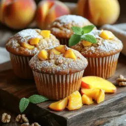 Um perfekte Pfirsich-Hafer Muffins zu machen, benötigst du einige Hauptzutaten. Diese sind: - 1 Tasse Haferflocken (grobe) - 1 Tasse Weizenmehl - 1/2 Tasse brauner Zucker - 1/2 Teelöffel Natron - 1 Teelöffel Backpulver - 1/2 Teelöffel Salz - 1 Teelöffel Zimt - 1/2 Tasse Milch (tierisch oder pflanzlich) - 1/4 Tasse Pflanzenöl - 1 großes Ei - 1 Teelöffel Vanilleextrakt - 1 1/2 Tassen reife Pfirsiche, gewürfelt (ca. 2 mittelgroße Pfirsiche) Du kannst dein Rezept anpassen. Hier sind einige Optionen: - 1/4 Tasse gehackte Walnüsse für zusätzlichen Crunch - Schokoladenstückchen für eine süße Note - Zimt oder Muskatnuss für mehr Gewürz Für die besten Pfirsich-Hafer Muffins wähle reife, saftige Pfirsiche. Achte auf diese Punkte: - Die Farbe sollte goldgelb oder rötlich sein. - Sie sollten leicht weich sein, wenn du sanft drückst. - Der Duft sollte süß und fruchtig sein. Frische Pfirsiche bringen viel Geschmack in die Muffins und machen sie besonders lecker. Wenn du frische Pfirsiche nicht findest, kannst du auch gefrorene Pfirsiche verwenden. Stelle sicher, dass sie aufgetaut und gut abgetropft sind. Das gibt dir die beste Textur und den besten Geschmack. Du findest die gesamte Zubereitung im Full Recipe. Heizen Sie den Ofen auf 175°C vor. Ein heißer Ofen sorgt für fluffige Muffins. Bereiten Sie Ihr Muffinblech vor. Verwenden Sie Papierförmchen oder fetten Sie es leicht ein. So bleibt der Teig nicht kleben und die Muffins lassen sich leicht herausnehmen. In einer großen Schüssel vermengen Sie die trockenen Zutaten. Geben Sie die Haferflocken, das Weizenmehl, den braunen Zucker, das Natron, das Backpulver, das Salz und den Zimt hinein. Rühren Sie alles gut um. Verwenden Sie einen Schneebesen, um Klumpen zu vermeiden. So wird der Teig gleichmäßig und locker. Nehmen Sie eine separate Schüssel. Geben Sie die Milch, das Pflanzenöl, das Ei und den Vanilleextrakt dazu. Verrühren Sie die Zutaten gut. Die feuchten Zutaten sollten glatt und gut vermischt sein. Gießen Sie die Mischung nun in die Schüssel mit den trockenen Zutaten. Rühren Sie mit einem Spatel, bis alles gerade so verbunden ist. Übermischen Sie den Teig nicht. So bleiben die Muffins fluffig. Jetzt kommen die Pfirsiche ins Spiel! Schneiden Sie die reifen Pfirsiche klein. Fügen Sie sie zusammen mit den Walnüssen, falls verwendet, zum Teig hinzu. Heben Sie die Früchte vorsichtig unter. Achten Sie darauf, dass sie gleichmäßig verteilt sind. So hat jeder Biss einen leckeren Pfirsichgeschmack. Verteilen Sie den Teig gleichmäßig in das Muffinblech. Füllen Sie jede Vertiefung zu etwa 3/4. Backen Sie die Muffins im vorgeheizten Ofen für 18-20 Minuten. Die Muffins sind fertig, wenn sie goldbraun sind und ein Zahnstocher sauber herauskommt. Lassen Sie die Muffins 5 Minuten im Blech abkühlen. Danach können Sie sie auf ein Kuchengitter legen. So kühlen sie vollständig ab und bleiben schön fluffig. Sie finden die komplette Anleitung in der [Full Recipe]. Ein häufiger Fehler ist das Übermixen des Teigs. Wenn Sie zu viel rühren, werden die Muffins hart. Mischen Sie die trockenen und feuchten Zutaten einfach, bis sie verbunden sind. Ein anderer Fehler ist das falsche Messen der Zutaten. Verwenden Sie eine Küchenwaage oder messen Sie genau mit Messbechern. Zu viel Mehl macht die Muffins dicht. Auch die Backzeit kann entscheidend sein. Überprüfen Sie die Muffins einige Minuten vor dem Ende. Sie sollten goldbraun und fest sein. Um fluffige Muffins zu bekommen, achten Sie auf frische Backpulver und Natron. Diese Zutaten helfen, die Muffins beim Backen aufgehen zu lassen. Die Eier sollten Raumtemperatur haben. Das macht den Teig luftiger. Auch das Hinzufügen von Joghurt oder Buttermilch kann die Muffins auflockern. Fügen Sie die Pfirsiche sanft hinzu, damit sie nicht zerdrückt werden. So bleiben die Muffins leicht und luftig. Lagern Sie Haferflocken und Mehl in einem kühlen, trockenen Ort. Ein luftdichtes Gefäß schützt die Zutaten vor Feuchtigkeit. Pfirsiche sollten im Kühlschrank aufbewahrt werden, wenn sie reif sind. So bleiben sie länger frisch. Wenn Sie die Muffins aufbewahren, legen Sie sie in einen Behälter. Fügen Sie ein Stück Brot hinzu, um sie weich zu halten. Für die beste Qualität genießen Sie die Muffins innerhalb von drei Tagen. Sie können auch die Full Recipe ausprobieren und weitere Hinweise finden. {{image_4}} Um vegane Pfirsich-Hafer Muffins zu machen, ersetzen Sie das Ei. Verwenden Sie stattdessen einen Esslöffel Leinsamen. Mischen Sie den Leinsamen mit drei Esslöffeln Wasser. Lassen Sie es ein paar Minuten stehen, bis es dick wird. Für die Milch wählen Sie pflanzliche Alternativen wie Mandelmilch oder Hafermilch. Diese Muffins bleiben genauso lecker und fluffig. Für glutenfreie Muffins nehmen Sie eine glutenfreie Mehlmischung. Diese ersetzt das Weizenmehl gut. Achten Sie darauf, dass das Backpulver glutenfrei ist. Auch die Haferflocken sollten als glutenfrei gekennzeichnet sein. So genießen Sie die Muffins ohne Sorge und mit gutem Geschmack. Fügen Sie für mehr Geschmack Schokoladenstückchen oder Zimt hinzu. Schokoladenstückchen geben eine süße Note. Zimt bringt eine warme, würzige Tiefe. Sie können auch Nüsse oder Früchte wie Himbeeren oder Äpfel verwenden. Experimentieren Sie mit verschiedenen Zutaten. So machen Sie die Muffins einzigartig und spannend. Um Pfirsich-Hafer Muffins frisch zu halten, lege sie in einen luftdichten Behälter. Stelle sicher, dass die Muffins vollständig abgekühlt sind, bevor du sie lagerst. So vermeidest du, dass sich Feuchtigkeit bildet. Bei Raumtemperatur bleiben sie für bis zu drei Tage lecker. Wenn du sie länger aufbewahren möchtest, sind die nächsten Schritte wichtig. Das Einfrieren ist eine tolle Methode, um die Frische zu bewahren. Lege die Muffins nach dem Abkühlen in einen Gefrierbeutel. Drücke die Luft heraus, bevor du sie schließt. Beschrifte den Beutel mit dem Datum. So kannst du sicher sein, dass sie bis zu drei Monate haltbar sind. Wenn du Lust auf einen Muffin hast, nimm einfach einen heraus und lass ihn bei Raumtemperatur auftauen. Um die Muffins wieder aufzuwärmen, lege sie für etwa 10-15 Minuten in einen 175°C heißen Ofen. Du kannst sie auch für 20-30 Sekunden in die Mikrowelle geben. So werden sie wieder warm und fluffig. Serviere die Muffins mit etwas Honig oder Marmelade für extra Geschmack. Du kannst auch die [Full Recipe] für die perfekte Zubereitung nutzen. Ja, du kannst viele Früchte verwenden! Äpfel, Birnen oder Beeren sind großartige Alternativen. Die Wahl der Frucht verändert den Geschmack, aber die Struktur bleibt gleich. Achte darauf, die Früchte klein zu schneiden. Dadurch verteilen sie sich besser im Teig. Du kannst auch gefrorene Früchte nehmen, aber lass sie vorher auftauen. Das Rezept ergibt 12 Muffins. Du kannst das Rezept leicht anpassen. Für mehr Muffins verdopple einfach die Zutaten. Das macht Spaß für Feiern oder zum Teilen. Wenn du weniger Muffins möchtest, kannst du die Zutaten halbieren. Achte darauf, die Backzeit zu prüfen. Du kannst viele Milchalternativen verwenden. Hafermilch, Mandelmilch oder Sojamilch sind gute Optionen. Diese Pflanzenmilch hat einen eigenen Geschmack, der gut zu den Muffins passt. Wenn du keine Milch möchtest, kannst du auch Wasser verwenden, aber die Muffins werden weniger cremig. Die Muffins sind bei Raumtemperatur etwa 2 bis 3 Tage frisch. Bewahre sie in einem luftdichten Behälter auf. Wenn du sie länger aufbewahren möchtest, friere sie ein. So bleiben sie bis zu 3 Monate frisch. Zum Aufwärmen lege sie einfach für ein paar Minuten in den Ofen. Sie schmecken wie frisch gebacken! Du findest das vollständige Rezept [hier](#). Pfirsich-Hafer Muffins sind einfach zuzubereiten und lecker. Wir haben die besten Zutaten gewählt und Tipps gegeben, um am Ende fluffige Muffins zu haben. Ganz gleich, ob du eine vegane oder glutenfreie Option suchst, die Variationen sind vielfältig. Das richtige Lagern sorgt dafür, dass die Muffins frisch bleiben. Denke daran, dass du kreativ werden kannst! Probiere andere Früchte aus und genieße dein Ergebnis. Das Backen macht Spaß und bringt Freude in deine Küche.