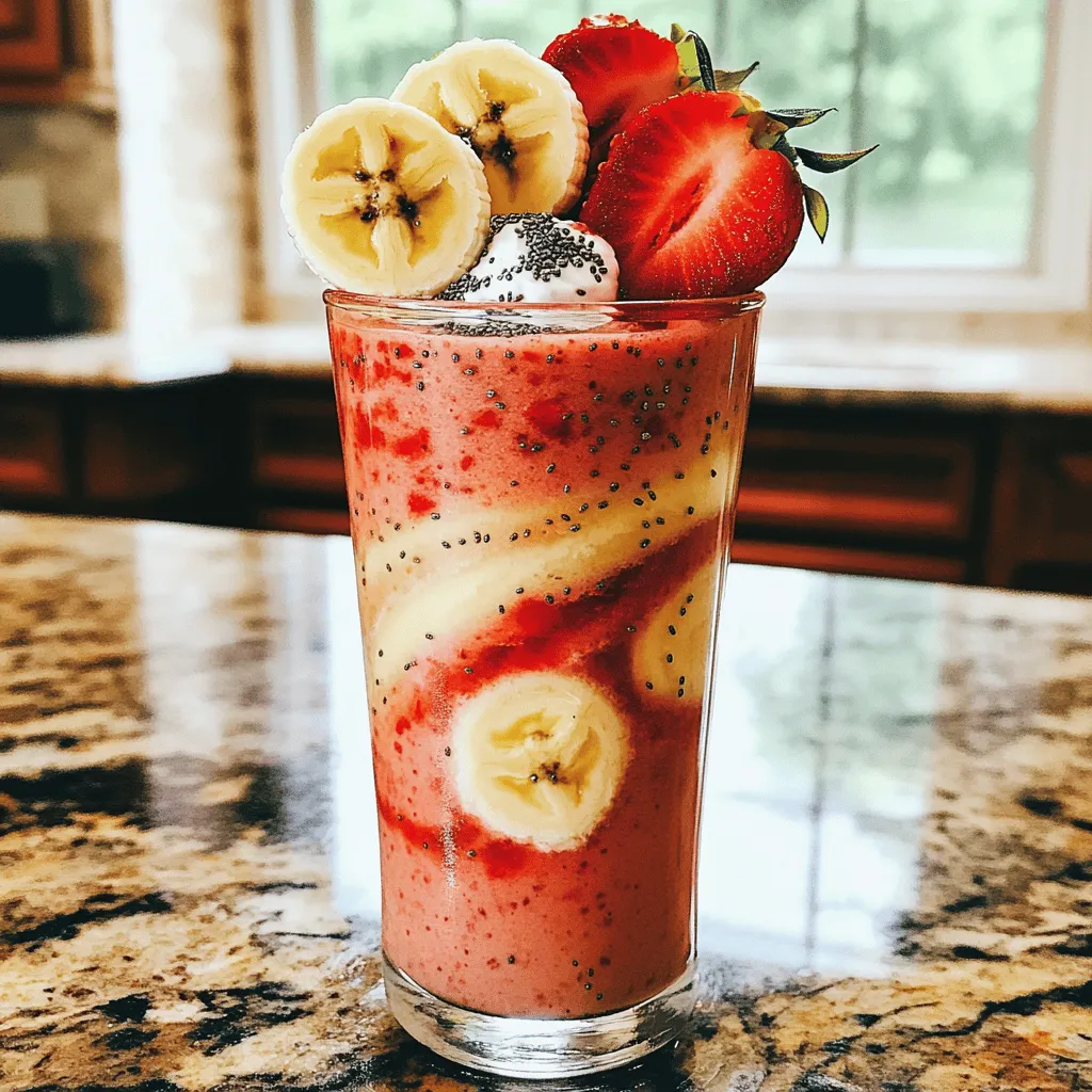 - 1 Tasse frische Erdbeeren, entkelcht - 1 reife Banane, in Scheiben geschnitten - 1 Maß Vanille-Proteinpulver - 1 Tasse Mandelmilch oder Milch deiner Wahl - 1 Esslöffel Mandelbutter - 1 Esslöffel Honig (optional) Die Hauptzutaten bilden die Basis unseres Smoothies. Erdbeeren bringen süße Frische. Sie sind voll mit Vitamin C und Antioxidantien. Die Banane fügt eine cremige Textur hinzu und gibt Energie. Das Vanille-Proteinpulver unterstützt den Muskelaufbau und hilft dir, länger satt zu bleiben. Mandelmilch macht den Smoothie leicht und nussig. Mandelbutter fügt gesunde Fette hinzu, die gut für dein Herz sind. Honig kann die Süße nach deinem Geschmack anpassen. - Vanilleextrakt - Eiswürfel für die gewünschte Konsistenz Vanilleextrakt gibt dem Smoothie einen zusätzlichen Geschmack. Eiswürfel helfen, den Smoothie kühl und erfrischend zu machen. Du kannst mit der Menge spielen, um die perfekte Konsistenz zu finden. Erdbeeren sind nicht nur lecker, sie sind auch gesund. Sie senken den Cholesterinspiegel und unterstützen das Immunsystem. Bananen sind reich an Kalium, was gut für das Herz ist. Protein ist wichtig für den Körper. Es hilft beim Muskelaufbau und hält dich satt. Ein Smoothie wie dieser ist also nicht nur lecker, sondern auch nahrhaft. Für das vollständige Rezept schaue bitte in den Abschnitt [Full Recipe]. Zuerst bereiten wir die Zutaten vor. Du brauchst frische Erdbeeren und eine reife Banane. Wasche die Erdbeeren gut und entferne die grünen Blätter. Schneide die Banane in Scheiben. Stelle dann deinen Mixer bereit. Achte darauf, dass er sauber und funktionsfähig ist. Jetzt mixen wir die Zutaten. Gib die Erdbeeren, die Bananenscheiben, das Vanille-Proteinpulver, die Mandelmilch und die Mandelbutter in den Mixer. Füge auch den Honig und den Vanilleextrakt hinzu. Mixe alles auf hoher Stufe, bis die Mischung glatt ist. Halte gelegentlich an und kratze die Seiten des Mixers ab. Wenn der Smoothie zu dick ist, füge mehr Mandelmilch hinzu. Ist er zu dünn, gib ein paar Eiswürfel dazu. Probiere den Smoothie. Wenn er nicht süß genug ist, füge mehr Honig hinzu und mixe noch einmal gut durch. Gieße den Smoothie in ein hohes Glas. Garniere ihn mit ein paar Erdbeerscheiben oder Bananenscheiben obenauf. Du kannst auch etwas Chiasamen darüber streuen. Diese geben zusätzlichen Crunch und Nährstoffe. Für den besten Geschmack genieße ihn sofort. Achte darauf, dass er kalt und frisch ist. So schmeckt der Erdbeer-Bananen-Protein-Smoothie am besten! Um deinen Erdbeer-Bananen-Protein-Smoothie perfekt zu machen, nutze gefrorene Früchte. Gefrorene Erdbeeren und Bananen sorgen für eine kühle, cremige Textur. Sie sind auch praktisch, wenn frische Früchte nicht verfügbar sind. Du kannst auch andere Zutaten hinzufügen. Ein Löffel Erdnussbutter oder Spinat kann den Smoothie bereichern. Diese Zutaten fügen Geschmack und Nährstoffe hinzu. Experimentiere mit unterschiedlichen Kombinationen. Ein häufiger Fehler ist das Übermixen des Smoothies. Zu langes Mixen kann die Früchte und das Proteinpulver überarbeiten. Das führt zu einer weniger angenehmen Textur. Mixe nur so lange, bis alles gut vermischt ist. Achte auch auf die Konsistenz. Wenn dein Smoothie zu dick ist, füge mehr Mandelmilch hinzu. Ist er zu dünn, kannst du Eiswürfel hinzufügen. So erreichst du die gewünschte Konsistenz. Du kannst die Süße nach deinem Geschmack anpassen. Wenn du es süßer magst, füge mehr Honig hinzu. Alternativ kannst du auch andere Süßungsmittel verwenden. Agavendicksaft oder Stevia sind gute Optionen. Zusätzlich kannst du Texturen hinzufügen. Probiere es mit Chiasamen oder Haferflocken. Diese Zutaten geben deinem Smoothie mehr Biss und Nährstoffe. So machst du deinen Erdbeer-Bananen-Protein-Smoothie noch interessanter. {{image_4}} Für einen veganen Erdbeer-Bananen-Protein-Smoothie kannst du das Proteinpulver austauschen. Verwende pflanzliches Protein, wie Erbsen- oder Hanfprotein. Diese Alternativen sind nahrhaft und lecker. Du wirst den Unterschied kaum merken. Wähle auch pflanzliche Milchalternativen. Mandel- oder Hafermilch sind großartige Optionen. Beide geben dem Smoothie einen feinen Geschmack. Du kannst auch Kokosmilch verwenden, wenn du es cremiger magst. Eine Smoothie Bowl ist eine tolle Idee. Bereite deinen Smoothie einfach dicker zu. Füge weniger Milch hinzu oder mehr gefrorene Früchte. Das macht ihn perfekt zum Löffeln. Für Toppings empfehle ich frische Früchte. Schneide Erdbeeren oder Bananen in Stücke. Streue Nüsse oder Samen darüber. Auch Granola passt hervorragend dazu und gibt Crunch. Du kannst weitere proteinreiche Zutaten hinzufügen. Chiasamen sind eine gute Wahl. Sie sind klein, aber voller Nährstoffe. Auch Joghurt oder Quark steigern den Eiweißgehalt. Für einen zusätzlichen Energiekick probiere Spinat oder Grünkohl. Diese grünen Blätter sind nährstoffreich und passen gut zu Früchten. Sie geben dir einen extra Schub für den Tag. Für das komplette Rezept, schau dir den Full Recipe an. Du kannst deinen Erdbeer-Bananen-Protein-Smoothie einfach im Voraus zubereiten. Das spart Zeit und macht es leicht, unterwegs einen gesunden Snack zu genießen. Lagere den Smoothie in einem luftdichten Behälter. So bleibt er frisch. Die maximale Haltbarkeit im Kühlschrank beträgt etwa 24 Stunden. Beachte, dass die Textur sich leicht ändern kann. Schüttle den Behälter gut, bevor du ihn trinkst. Wenn du den Smoothie länger lagern möchtest, kannst du ihn einfrieren. Fülle den Smoothie in Eiswürfelformen oder in einen geeigneten Behälter. Achte darauf, etwas Platz zu lassen, damit sich die Flüssigkeit ausdehnen kann. Um gefrorene Smoothies aufzutauen, lege sie einfach in den Kühlschrank. Dies kann einige Stunden dauern. Du kannst den Smoothie auch in der Mikrowelle für kurze Zeit erwärmen. Rühre danach gut um, damit die Konsistenz gleichmäßig bleibt. Um die Frische deines Smoothies zu bewahren, gibt es einige Tipps. Vermeide Oxidation, indem du den Smoothie schnell konsumierst. Wenn du ihn lagerst, schütze ihn vor Luftkontakt. Verwende spezielle Behälter mit einem dichten Deckel. Diese Behälter helfen, die Nährstoffe und den Geschmack zu erhalten. Achte darauf, dass der Behälter sauber und trocken ist, bevor du ihn verwendest. So bleibt dein Erdbeer-Bananen-Protein-Smoothie köstlich und nahrhaft! Der Erdbeer-Bananen-Smoothie hat etwa 300 Kalorien pro Portion. Hier sind die Nährwertinformationen: - Erdbeeren (1 Tasse): 50 Kalorien - Banane (1 Stück): 100 Kalorien - Vanille-Proteinpulver (1 Maß): 120 Kalorien - Mandelmilch (1 Tasse): 30 Kalorien - Mandelbutter (1 Esslöffel): 100 Kalorien - Honig (1 Esslöffel, optional): 60 Kalorien Diese Werte können je nach Zutaten variieren. Wenn du nach einem leichteren Smoothie suchst, kannst du die Mandelbutter oder den Honig reduzieren. Ja, du kannst viele Früchte verwenden! Hier sind einige beliebte Alternativen: - Blaubeeren: Sie geben eine schöne Farbe und sind voll mit Antioxidantien. - Mango: Sie sorgen für eine tropische Note und erhöhen die Süße. - Spinat: Wenn du mehr Nährstoffe willst, füge etwas Spinat hinzu. Er hat einen milden Geschmack. Du kannst auch gefrorene Früchte verwenden. Diese machen den Smoothie cremiger und kälter. Ja, das Rezept kann für Diäten geeignet sein. Hier sind einige Tipps: - Zuckerreduzierte Optionen: Verwende weniger Honig oder lasse ihn ganz weg. Die Frucht bringt genug Süße. - Proteinreiche Anpassungen: Wähle ein kalorienarmes Proteinpulver. So bleibt der Smoothie leicht, aber sättigend. - Milchalternativen: Nutze ungesüßte Mandelmilch oder andere ungesüßte Pflanzenmilch. Diese Anpassungen helfen dir, den Smoothie in deinen Diätplan zu integrieren. Es bleibt lecker und nahrhaft! Für die vollständige Anleitung schaue dir das Full Recipe an. Ein Erdbeer-Bananen-Smoothie ist einfach und lecker. Du hast gelernt, was du brauchst und wie du ihn machst. Die Auswahl der Zutaten spielt eine große Rolle für den Geschmack und die Gesundheit. Denk daran, dass du mit verschiedenen Früchten und Süßungsmitteln experimentieren kannst. Dieser Smoothie ist nicht nur schnell zubereitet, er ist auch vielseitig. Immer frisch genießen oder gut lagern, ist wichtig. Probiere alle Tipps aus, um deine perfekten Smoothie-Momente zu schaffen!