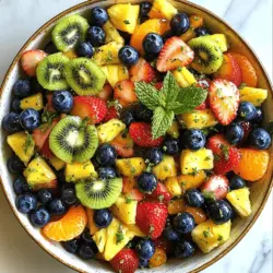 - 1 Tasse Heidelbeeren - 1 Tasse Erdbeeren, entkelcht und in Scheiben geschnitten - 1 Tasse Ananas, gewürfelt - 1 Tasse Kiwi, geschält und in Scheiben geschnitten - 1 Tasse Orangenschnitten - 3 Esslöffel Honig - 2 Esslöffel frischer Limettensaft - Schale von 1 Limette - Frische Minzblätter zur Dekoration (optional) Ich liebe es, frische und leckere Zutaten auszuwählen. Heidelbeeren sind süß und voll von Antioxidantien. Erdbeeren bringen einen frischen Geschmack und eine schöne Farbe. Ananas ist saftig und gibt dem Salat einen tropischen Touch. Kiwi fügt eine interessante Textur hinzu und ist reich an Vitamin C. Orangen bringen eine spritzige Note und helfen, alles zu verbinden. Honig ist der perfekte Süßstoff. Er macht das Dressing einfach köstlich. Limettensaft und -schale fügen einen frischen, zitrischen Kick hinzu. Frische Minzblätter sind optional, aber sie machen den Salat noch schöner und aromatischer. Um den Honig-Limetten-Fruchtsalat zuzubereiten, benötigen Sie die genannten Zutaten. Diese Mischung sorgt für ein gesundes und erfrischendes Gericht. Wenn Sie die Zutaten bereit haben, können Sie direkt mit dem Rezept beginnen. Besuchen Sie die [Full Recipe] für die vollständige Anleitung! Zuerst waschen Sie die Heidelbeeren gründlich. Das wird helfen, den Schmutz zu entfernen. Dann nehmen Sie die Erdbeeren. Entfernen Sie die grünen Blätter und schneiden Sie sie in Scheiben. Als Nächstes bereiten Sie die Ananas vor. Schneiden Sie sie in kleine Würfel. Für die Kiwi schälen Sie sie und schneiden sie in Scheiben. Schließlich teilen Sie die Orangen in Segmente. Das ist wichtig, um die süßen Aromen zu entfalten. Jetzt kommt das Dressing. In einer kleinen Schüssel vermischen Sie drei Esslöffel Honig, zwei Esslöffel Limettensaft und die Schale von einer Limette. Rühren Sie gut um, bis alles gut vermischt ist. Das Dressing wird den Früchten einen frischen und süßen Geschmack geben. Geben Sie alle vorbereiteten Früchte in eine große Schüssel. Träufeln Sie das Honig-Limetten-Dressing über die Früchte. Mischen Sie alles vorsichtig, damit die Früchte gleichmäßig bedeckt sind. Lassen Sie den Salat für 10 bis 15 Minuten bei Zimmertemperatur ruhen. So können sich die Aromen verbinden und der Salat wird noch besser schmecken. Vor dem Servieren können Sie ihn mit frischen Minzblättern dekorieren. Genießen Sie den Honig-Limetten-Fruchtsalat! Sie finden das vollständige Rezept unter [Full Recipe]. Um einen leckeren Honig-Limetten-Fruchtsalat zu machen, wähle die besten Früchte. Saisonale Früchte sind oft frischer und geschmackvoller. Achte auf die Farben. Sie sollten lebhaft und einladend aussehen. - Heidelbeeren: Wähle tiefblaue, feste Beeren ohne Druckstellen. - Erdbeeren: Suche nach leuchtend roten Beeren mit grünem Blattansatz. - Ananas: Drücke leicht auf die Schale. Sie sollte fest, aber leicht nachgeben. - Kiwi: Sie sollte weich, aber nicht matschig sein. - Orangen: Die Schale sollte glänzen und keine Druckstellen haben. Wenn du diese Tipps befolgst, wirst du die besten Früchte finden! Die Präsentation ist wichtig. Ein schön angerichteter Salat macht jeden Anlass besonders. Ich dekoriere oft mit frischen Minzblättern. Sie geben einen tollen Farbkontrast. - Serviertipps: - Für ein Picknick, serviere den Salat in kleinen Gläsern. - Bei einem Brunch, stelle eine große Schüssel in die Mitte des Tisches. - Für ein Dinner, richte den Salat auf einem schönen Teller an. Mit ein paar Tricks wird dein Honig-Limetten-Fruchtsalat zum Star des Tisches! {{image_4}} Du kannst deine Fruchtsalat-Mischung leicht aufpeppen. Eine gute Idee ist, Melonen oder Trauben hinzuzufügen. Diese Früchte bringen zusätzliche Süße und Textur in den Salat. Melonen sind saftig und erfrischend. Trauben sind klein und süß, perfekt für den Genuss. Tropische Früchte wie Mango sind auch großartig. Sie bringen einen süßen und saftigen Geschmack. Mango passt sehr gut zu Limette und Honig. Probiere es aus und finde deine Lieblingskombination! Wenn du etwas Neues probieren möchtest, kannst du alternative Dressings verwenden. Ein Joghurt-Honig-Dressing ist eine tolle Option. Es macht den Salat cremig und noch leckerer. Mische einfach Joghurt mit etwas Honig. Das bringt Frische und Süße. Ein Zitronen- oder Orangendressing ist ebenfalls eine gute Wahl. Die Zitrusfrüchte geben dem Salat einen spritzigen Kick. Einfach den Saft einer Zitrone oder Orange mit Honig vermischen. So hast du eine fruchtige und leckere Variante. Für die vollständige Anleitung und Zubereitung, schaue dir das [Full Recipe] an! Wie lange hält der Salat? Der Honig-Limetten-Fruchtsalat bleibt frisch für zwei bis drei Tage. Lagern Sie ihn in einem luftdichten Behälter. So bleibt der Geschmack gut. Optimale Aufbewahrungsmethoden sind wichtig. Stellen Sie sicher, dass er gut abgedeckt ist. Vermeiden Sie Überfüllung, damit die Früchte nicht zerdrückt werden. Vorbereitung der Früchte im Voraus kann helfen. Waschen Sie die Heidelbeeren und schneiden Sie die Erdbeeren am Tag vorher. Würfeln Sie die Ananas und schälen Sie die Kiwi. So sparen Sie Zeit. Tipps für die Auffrischung vor dem Servieren sind einfach. Mischen Sie den Salat wieder gut durch. Fügen Sie etwas frischen Limettensaft hinzu. So wirkt er frisch und lecker. Sie können das Rezept für den Honig-Limetten-Fruchtsalat hier [Full Recipe] finden. Sie können den Honig-Limetten-Fruchtsalat bis zu drei Tage im Kühlschrank aufbewahren. Lagern Sie ihn in einem luftdichten Behälter. Achten Sie darauf, den Salat nicht zu lange stehen zu lassen. Anzeichen von Verderb sind eine matschige Konsistenz oder ein unangenehmer Geruch. Wenn die Früchte an Farbe verlieren oder braun werden, ist es Zeit, den Salat wegzuwerfen. Ja, Sie können den Honig durch Agavendicksaft oder Ahornsirup ersetzen. Beide Optionen haben einen ähnlichen Geschmack. Sie sind süß und passen gut zu den Früchten. Verwenden Sie die gleiche Menge wie im Rezept angegeben. So bleibt der Geschmack lecker und frisch. Ja, dieser Salat ist vegan, solange Sie den Honig ersetzen. Alle anderen Zutaten stammen von Pflanzen. Die Früchte sind frisch und gesund. Sie bieten natürliche Süße und viele Nährstoffe. Wenn Sie den Honig durch eine vegane Option ersetzen, bleibt der Salat rein pflanzlich. Der Honig-Limetten-Fruchtsalat ist reich an Vitaminen und Mineralien. Heidelbeeren sind voller Antioxidantien. Erdbeeren unterstützen das Immunsystem. Kiwi liefert Vitamin C und Ballaststoffe. Ananas hat entzündungshemmende Eigenschaften. Orangen sind eine großartige Quelle für Vitamin C. Zusammen bieten sie viele gesundheitliche Vorteile und halten Sie fit und vital. Dieser Blogbeitrag hat Ihnen gezeigt, wie Sie einen köstlichen Honig-Limetten-Fruchtsalat zubereiten. Wir haben die Zutaten, die Vorbereitung, das Dressing und die Zusammenstellung behandelt. Außerdem haben wir Tipps gegeben, um die besten Früchte auszuwählen. Variationen und Aufbewahrungshinweise rundeten das Thema ab. Nutzen Sie diese Schritte, um eine frische und gesunde Mahlzeit zu genießen. Denken Sie daran, den Salat nach Ihren Wünschen anzupassen, um neue Aromen zu entdecken. Viel Spaß beim Zubereiten und Genießen Ihres leckeren Fruchtsalates!