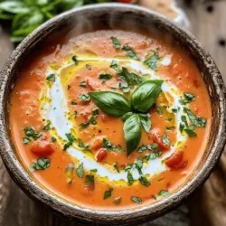 Für eine köstliche Tomatensuppe brauche ich frische und reife Zutaten. Hier sind die Hauptzutaten, die ich benutze: - 6 reife Tomaten, grob gehackt - 1 mittlere Zwiebel, fein gehackt - 3 Knoblauchzehen, zerdrückt - 1 Karotte, geschält und gewürfelt - 2 Tassen Gemüsebrühe - 1 Tasse Kokosmilch (oder Schlagsahne für einen reichhaltigeren Geschmack) - 1 Esslöffel Olivenöl - 1 Teelöffel getrocknetes Basilikum - 1 Teelöffel Zucker - Salz und Pfeffer nach Geschmack - Frische Basilikumblätter zur Garnitur Diese Zutaten bieten mir eine ausgewogene Basis für die Suppe. Die Tomaten geben den Hauptgeschmack, während die Zwiebel und der Knoblauch für Tiefe sorgen. Karotten fügen Süße hinzu und die Kokosmilch macht die Suppe cremig. Die Tomatensuppe ist nicht nur lecker, sondern auch gesund. Sie enthält viele Nährstoffe: - Tomaten sind reich an Vitamin C und Antioxidantien. - Zwiebeln bieten Ballaststoffe und Vitamine. - Knoblauch hat antimikrobielle Eigenschaften. - Karotten sind eine gute Quelle für Beta-Carotin. - Kokosmilch enthält gesunde Fette. Diese Nährstoffe unterstützen mein Immunsystem und fördern eine gute Gesundheit. Ich achte immer auf die besten Tomaten. Hier sind einige Tipps, die mir helfen: - Wähle Tomaten, die fest und schwer sind. - Achte auf eine leuchtend rote Farbe. - Vermeide Tomaten mit Druckstellen oder Flecken. - Rieche die Tomaten; sie sollten frisch und aromatisch duften. Frische Tomaten machen den Unterschied in der Suppe. Sie sorgen für den besten Geschmack und die beste Textur. Wenn ich diese Tipps befolge, bekomme ich die besten Zutaten für meine Tomatensuppe. Schau dir auch das [Full Recipe] für die vollständige Zubereitung an! Zuerst bereiten Sie alle Zutaten vor. Sie brauchen: - 6 reife Tomaten, grob gehackt - 1 mittlere Zwiebel, fein gehackt - 3 Knoblauchzehen, zerdrückt - 1 Karotte, geschält und gewürfelt - 2 Tassen Gemüsebrühe - 1 Tasse Kokosmilch oder Schlagsahne - 1 Esslöffel Olivenöl - 1 Teelöffel getrocknetes Basilikum - 1 Teelöffel Zucker - Salz und Pfeffer nach Geschmack - Frische Basilikumblätter zur Garnitur Stellen Sie sicher, dass alles bereit ist. So sparen Sie Zeit beim Kochen. Erhitzen Sie das Olivenöl in einem großen Topf. Fügen Sie die gehackte Zwiebel und den Knoblauch hinzu. Braten Sie sie an, bis die Zwiebel glasig wird. Das dauert etwa fünf Minuten. Rühren Sie dann die Karotte ein. Lassen Sie sie weitere drei bis vier Minuten kochen, bis sie weich wird. Jetzt kommen die gehackten Tomaten, Gemüsebrühe, Basilikum und Zucker dazu. Bringen Sie alles zum Köcheln. Decken Sie den Topf ab und lassen Sie die Suppe etwa 20 Minuten köcheln. Die Tomaten und Karotten müssen ganz weich sein. Nach dem Kochen pürieren Sie die Suppe. Verwenden Sie einen Stabmixer oder einen Standmixer. Machen Sie die Suppe so cremig, wie Sie möchten. Stellen Sie die pürierte Suppe zurück in den Topf. Fügen Sie die Kokosmilch hinzu. Würzen Sie die Suppe mit Salz und Pfeffer. Erhitzen Sie sie für fünf Minuten. Jetzt ist Ihre köstliche Tomatensuppe bereit zum Servieren. Garnieren Sie sie mit frischen Basilikumblättern. Genießen Sie diese himmlische cremige Tomatensuppe! Wenn Sie das Rezept Schritt für Schritt nachlesen möchten, schauen Sie sich das [Full Recipe] an. Um den Geschmack Ihrer Tomatensuppe zu heben, nutzen Sie frische Kräuter. Basilikum passt perfekt. Fügen Sie es am Ende hinzu, um den vollen Geschmack zu erhalten. Auch ein Spritzer Zitronensaft kann helfen, die Aromen zu intensivieren. Experimentieren Sie mit Gewürzen wie Kreuzkümmel oder Paprika. Diese bringen neue Noten in die Suppe. Wenn Sie laktosefrei essen, verwenden Sie Kokosmilch. Sie bleibt cremig und lecker. Für eine vegane Option lassen Sie die Sahne weg und nutzen Sie nur Gemüsebrühe. Gluten ist hier kein Problem, da alle Zutaten glutenfrei sind. Achten Sie darauf, frische Zutaten zu wählen, um die beste Qualität zu erhalten. Ein häufiger Fehler ist, die Suppe zu wenig zu würzen. Probieren Sie die Suppe während des Kochens und passen Sie die Gewürze an. Auch zu langes Kochen kann die Tomaten bitter machen. Halten Sie die Kochzeit im Auge. Achten Sie darauf, die Suppe gut zu pürieren, um eine schöne, cremige Konsistenz zu erzielen. Wenn Sie die Suppe nicht gut pürieren, bleibt sie stückig. Für das vollständige Rezept und mehr Details, schauen Sie sich das [Full Recipe] an. {{image_4}} Es gibt viele Wege, eine Tomatensuppe zu verändern. Hier sind einige Ideen, die du ausprobieren kannst. Um deine Suppe cremiger zu machen, füge Kokosmilch oder Sahne hinzu. Dies gibt der Suppe einen reichen, samtigen Geschmack. Der Prozess ist einfach. Koche die Suppe wie gewohnt und füge die Kokosmilch oder Sahne am Ende zu. So bleibt die cremige Textur erhalten. Wenn du es scharf magst, füge frische oder getrocknete Chili hinzu. Dies gibt deiner Suppe eine aufregende Note. Du kannst die Chili ganz am Anfang mit den Zwiebeln und dem Knoblauch anbraten. Dadurch entfaltet sich der Geschmack besser. Eine weitere tolle Idee ist, frisches Gemüse hinzuzufügen. Zucchini oder Paprika passen sehr gut. Schneide das Gemüse klein und füge es zusammen mit der Karotte in die Suppe. So erhältst du mehr Textur und Nährstoffe. Das sind nur einige Variationen, die du für deine Suppe nutzen kannst. Du kannst mit verschiedenen Zutaten spielen und deine eigene perfekte Mischung finden. Für die vollständige Anleitung zur Zubereitung der Suppe schau dir das Rezept an. Um die Tomatensuppe frisch zu halten, lassen Sie sie zuerst abkühlen. Gießen Sie die Suppe dann in einen luftdichten Behälter. Stellen Sie sicher, dass der Behälter sauber ist. Lagern Sie die Suppe im Kühlschrank. So bleibt sie bis zu vier Tage genießbar. Wenn Sie die Suppe länger aufbewahren wollen, können Sie sie einfrieren. Nutzen Sie gefrierfreundliche Behälter oder spezielle Gefrierbeutel. Füllen Sie die Behälter nicht ganz, da sich die Suppe beim Gefrieren ausdehnt. Beschriften Sie die Behälter mit dem Datum. So wissen Sie immer, wann Sie die Suppe eingefroren haben. Im Kühlschrank hält die Tomatensuppe bis zu vier Tage. Im Gefrierfach bleibt sie bis zu drei Monate frisch. Achten Sie darauf, die Suppe gut zu verpacken, um Gefrierbrand zu vermeiden. Wenn Sie die Suppe auftauen, machen Sie das im Kühlschrank oder in der Mikrowelle. Erwärmen Sie die Suppe gut, bevor Sie sie essen. Für das vollständige Rezept besuchen Sie bitte [Full Recipe]. Ja, du kannst die Suppe im Voraus zubereiten. Sie bleibt frisch im Kühlschrank für bis zu drei Tage. Du kannst die Suppe auch einfrieren. Fülle sie in einen luftdichten Behälter. So hast du immer eine schnelle Mahlzeit bereit. Tomatensuppe passt gut zu vielen Beilagen. Hier sind einige Ideen: - Frisches Brot oder Baguette - Gegrillter Käse - Croutons - Ein einfacher grüner Salat - Käse-Sticks Diese Beilagen machen die Mahlzeit noch besser. Sie bringen mehr Textur und Geschmack. Um die Suppe vegan zu machen, ersetze die Kokosmilch. Du kannst auch Mandelmilch oder Sojamilch verwenden. Lass die Sahne einfach weg. Achte darauf, nur Gemüsebrühe zu nutzen. Diese kleinen Änderungen machen die Suppe vegan und lecker. Für das vollständige Rezept schau dir die Himmlische Cremige Tomatensuppe an. Die Tomatensuppe ist einfach zuzubereiten und schmackhaft. Wir haben die Hauptzutaten angesehen und Tipps gegeben, um frische Tomaten auszuwählen. Schritt für Schritt haben wir das Kochen und Pürieren erklärt. Außerdem haben wir Tricks vorgestellt, um den Geschmack zu verbessern und Anpassungen für Diäten zu diskutieren. Schließlich gibt es viele leckere Variationen und hilfreiche Aufbewahrungstipps. Egal, ob du eine klassische oder kreative Version wählst, genieße die Suppe!