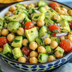 Für einen leckeren Avocado-Kichererbsensalat benötigst du diese Hauptzutaten: - 1 Dose (425 g) Kichererbsen, abgegossen und gründlich abgespült - 1 reife Avocado, gewürfelt - 1 kleine Gurke, gewürfelt - 1 Tasse Kirschtomaten, halbiert - 1/4 rote Zwiebel, fein gehackt - 2 Esslöffel frischer Zitronensaft - 2 Esslöffel Olivenöl - 1 Teelöffel gemahlener Kreuzkümmel - Salz und Pfeffer nach Geschmack - Frische Petersilie, gehackt zur Garnierung Diese Zutaten machen deinen Salat frisch und nahrhaft. Kichererbsen liefern dir viele Proteine. Avocado bringt gesunde Fette und eine cremige Textur. Möchtest du den Geschmack verbessern? Hier sind einige optionale Zutaten: - Rote Paprika, gewürfelt - Feta-Käse, zerbröselt - Oliven, gehackt - Frische Kräuter wie Basilikum oder Minze Diese Zutaten fügen neue Aromen hinzu. Experimentiere mit verschiedenen Kombinationen, um deinen perfekten Salat zu finden. Die Auswahl frischer Zutaten ist wichtig für den besten Geschmack. Hier sind einige Tipps: - Wähle Kichererbsen in Dosen ohne Zusatzstoffe. So sind sie gesünder. - Achte darauf, dass die Avocado reif, aber nicht überreif ist. Es sollte leicht drücken, wenn du sie sanft drückst. - Kaufe Gurken und Tomaten, die fest und knackig sind. - Verwende frische Kräuter, die lebendig riechen und grün sind. Mit diesen Tipps hast du die besten Zutaten für deinen Avocado-Kichererbsensalat. Sie sorgen für den besten Geschmack und die beste Textur. Vergiss nicht, die [Full Recipe] zu beachten, um alle Schritte für die Zubereitung zu folgen! Zuerst öffne ich die Dose Kichererbsen. Ich gieße sie ab und spüle sie gut ab. Danach nehme ich eine reife Avocado. Ich schneide sie in kleine Würfel. In einer großen Schüssel gebe ich die Kichererbsen und die Avocado. Mit einer Gabel zerdrücke ich die Avocado leicht. Dadurch wird der Salat cremig, aber ich lasse einige Stücke ganz. Jetzt füge ich die anderen frischen Zutaten hinzu. Ich schneide eine kleine Gurke und würfle sie. Dann halbiere ich eine Tasse Kirschtomaten. Die Tomaten und die gewürfelte Gurke kommen in die Schüssel. Ich hacke eine Viertel rote Zwiebel fein und gebe sie ebenfalls dazu. Die Mischung sieht bunt und frisch aus. In einer kleinen Schüssel bereite ich das Dressing vor. Ich presse zwei Esslöffel frischen Zitronensaft aus. Dann füge ich zwei Esslöffel Olivenöl hinzu. Ein Teelöffel gemahlener Kreuzkümmel bringt einen tollen Geschmack. Ich würze das Dressing mit Salz und Pfeffer. Dann verrühre ich alles gut mit einer Gabel. Dieses Dressing gieße ich über die Kichererbsen-Mischung. Ich hebe alles vorsichtig unter, bis sich die Aromen gut vermischen. Nach dem Mischen lasse ich den Salat zehn Minuten stehen. So können die Aromen gut ziehen. Für die vollständige Anleitung besuche bitte den [Full Recipe]. Du kannst die Gewürze ganz nach deinem Geschmack anpassen. Wenn du es schärfer magst, füge etwas Paprika oder Chili hinzu. Für mehr Frische kannst du frischen Dill oder Minze verwenden. Experimentiere auch mit Zitronenschale für extra Aroma. Um mehr Texturen zu schaffen, füge einige Nüsse oder Samen hinzu. Geröstete Mandeln oder Sonnenblumenkerne geben einen tollen Crunch. Auch kleine Stücke von Feta-Käse passen gut in den Salat. Sie bringen eine salzige Komponente mit, die gut harmoniert. Für die perfekte Konsistenz ist es wichtig, die Avocado nicht komplett zu zerdrücken. Lass einige Stücke ganz, um mehr Biss zu erhalten. Achte darauf, dass der Salat nicht zu trocken wird. Wenn nötig, füge etwas mehr Olivenöl oder Zitronensaft hinzu. Das sorgt für eine cremige und ansprechende Textur. {{image_4}} Du kannst viele verschiedene Gemüsesorten in deinen Avocado-Kichererbsensalat geben. Probiere zum Beispiel Paprika für einen süßen Biss. Karotten bringen eine knackige Textur und Farbe. Auch Spinat oder Rucola passen gut dazu. Sie geben dem Salat mehr Frische und Nährstoffe. Wenn du den Salat veganer machen möchtest, gibt es viele tolle Optionen. Du kannst die Kichererbsen durch schwarze Bohnen ersetzen. Diese geben einen anderen Geschmack und sind auch gesund. Cashewkerne oder Sonnenblumenkerne sorgen für einen extra Crunch. Sie sind eine tolle Proteinquelle und machen den Salat sättigender. Du kannst den Salat für viele Anlässe anpassen. Für eine BBQ-Party serviere ihn in großen Schalen. Bei einem Picknick fülle den Salat in kleine Behälter. So bleibt alles frisch und kann leicht transportiert werden. Wenn du Gäste hast, dekoriere den Salat mit frischen Kräutern. Das sieht nicht nur gut aus, sondern schmeckt auch besser. Für eine leichte Mahlzeit, serviere den Salat auf einem Bett aus Blattsalat. Du kannst die komplette Zubereitung in dem [Full Recipe] finden. Um den Avocado-Kichererbsensalat zu lagern, nutzen Sie einen luftdichten Behälter. Das hilft, die Frische zu bewahren. Stellen Sie sicher, dass der Behälter sauber und trocken ist. So bleibt der Salat schmackhaft und sicher. Im Kühlschrank bleibt der Salat bis zu drei Tage frisch. Nach dieser Zeit kann die Avocado braun werden. Die Kichererbsen können auch weich werden. Wenn Sie den Salat länger aufbewahren wollen, essen Sie ihn am besten schnell. Vor dem Servieren können Sie den Salat leicht auffrischen. Fügen Sie einen Spritzer frischen Zitronensaft hinzu. Das gibt dem Salat neuen Schwung. Mischen Sie alles gut durch. Wenn der Salat trocken aussieht, geben Sie etwas Olivenöl dazu. Der Avocado-Kichererbsensalat hält sich gut im Kühlschrank. Er bleibt frisch für etwa 1 bis 2 Tage. Nach dieser Zeit kann die Avocado braun werden. Um die Frische zu erhalten, decken Sie den Salat gut ab. Ja, Sie können den Salat vorbereiten und aufbewahren! Machen Sie ihn am besten am gleichen Tag. Wenn Sie ihn einen Tag vorher machen, halten Sie die Avocado und das Dressing getrennt. Fügen Sie sie kurz vor dem Servieren hinzu. So bleibt der Salat frisch. Ja, dieser Salat ist perfekt für Meal Prep. Sie können ihn in Portionen aufteilen und in luftdichten Behältern aufbewahren. So haben Sie gesunde Snacks oder Beilagen für die Woche. Denken Sie daran, die Avocado erst kurz vor dem Essen hinzuzufügen. Um den Salat würziger zu machen, fügen Sie mehr Gewürze hinzu. Sie können Paprika, Chili oder sogar Knoblauchpulver verwenden. Ein Spritzer scharfer Soße kann auch helfen. Probieren Sie es aus und passen Sie die Gewürze nach Ihrem Geschmack an. Wenn Sie mehr Tiefe möchten, fügen Sie frische Kräuter wie Koriander hinzu. Für das vollständige Rezept besuchen Sie bitte den Abschnitt "Vollständiges Rezept". Der Avocado-Kichererbsensalat ist leicht zuzubereiten und lecker. Wir haben die wichtigsten Zutaten, die Zubereitung, Tipps zur Anpassung und Variationen untersucht. Denk daran, frische Zutaten wählen. Du kannst die Gewürze nach deinem Geschmack anpassen und so viele Texturen hinzufügen, wie du willst. Halte den Salat im Kühlschrank frisch und genieße ihn bei jedem Anlass. Mit diesen Vorschlägen wirst du einen tollen Salat kreieren!