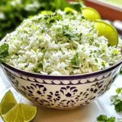 - 1 Tasse Jasminreis - 2 Tassen Gemüsebrühe - 1/4 Tasse frischer Koriander, gehackt - Schale von 1 Limette - Saft von 1 Limette - 1 Esslöffel Olivenöl - 1 Knoblauchzehe, fein gehackt - Salz nach Geschmack Die Zutaten für Koriander-Limetten-Reis sind einfach und frisch. Jasminreis gibt dem Gericht einen tollen Duft und eine weiche Textur. Gemüsebrühe sorgt für einen herzhaften Geschmack. Frischer Koriander bringt eine grüne Frische. Die Limettenschale und der Saft fügen eine spritzige Note hinzu. Olivenöl sorgt für einen sanften Geschmack. Die Knoblauchzehe bringt ein tolles Aroma. Salz bringt alle Aromen zusammen. Wenn du diese Zutaten hast, kannst du das Rezept einfach umsetzen. Ich empfehle frische Zutaten, um den besten Geschmack zu erzielen. Du kannst die Menge an Koriander und Limette nach deinem Geschmack anpassen. Für das komplette Rezept sieh dir bitte den Abschnitt "Full Recipe" an. Um den perfekten Cilantro Lime Rice zu machen, spülen Sie zuerst den Reis. Nehmen Sie eine Tasse Jasminreis und spülen Sie ihn unter kaltem Wasser ab. Dies hilft, die überschüssige Stärke zu entfernen. Wenn das Wasser klar ist, ist Ihr Reis bereit. So wird der Reis nicht klebrig. Jetzt erhitzen Sie etwas Olivenöl in einem mittelgroßen Topf. Geben Sie eine fein gehackte Knoblauchzehe hinzu und braten Sie sie an. Sautieren Sie den Knoblauch für etwa eine Minute, bis er duftet. Achten Sie darauf, dass er nicht braun wird. Fügen Sie dann den abgespülten Reis in den Topf. Rühren Sie den Reis für ein bis zwei Minuten um. Dies gibt dem Reis einen nussigen Geschmack. Jetzt ist es Zeit, die Gemüsebrühe hinzuzufügen. Gießen Sie zwei Tassen Gemüsebrühe in den Topf und bringen Sie alles zum Kochen. Wenn es kocht, senken Sie die Hitze und decken Sie den Topf ab. Lassen Sie den Reis für 15 bis 18 Minuten köcheln. So wird der Reis perfekt gar. Nach der Kochzeit nehmen Sie den Topf vom Herd und lassen ihn noch fünf Minuten ruhen. Danach lockern Sie den Reis mit einer Gabel auf. Fügen Sie die Limettenschale, den Limettensaft und den gehackten Koriander hinzu. Mischen Sie alles gut. Genießen Sie diesen frischen und aromatischen Reis! Um klebrigen Reis zu vermeiden, spülen Sie den Jasminreis gründlich. Dies entfernt die Stärke. Verwenden Sie kaltes Wasser, bis es klar bleibt. So wird der Reis locker und fluffig. Warten Sie nach dem Kochen fünf Minuten. Diese Ruhezeit lässt den Reis perfekt quellen. Decken Sie den Topf ab, um die Feuchtigkeit zu halten. Danach lockern Sie den Reis mit einer Gabel auf. Um den Geschmack zu intensivieren, fügen Sie weitere Gewürze hinzu. Eine Prise Kreuzkümmel oder Paprika kann viel bewirken. Achten Sie darauf, die Gewürze sparsam zu verwenden, damit der Reischmack nicht verloren geht. Frischer Koriander bringt Frische und Aroma. Mischen Sie ihn erst kurz vor dem Servieren unter den Reis. So bleibt der Geschmack lebendig und intensiv. Für eine ansprechende Präsentation verwenden Sie eine schöne Schüssel. Garnieren Sie den Reis mit frischen Korianderblättern und Limettenschnitzen. Das sieht toll aus und macht Appetit. Koriander-Limetten-Reis passt gut zu vielen Gerichten. Servieren Sie ihn zu Tacos, Grillfleisch oder Gemüse. Er ergänzt die Aromen perfekt und macht Ihr Essen bunter. {{image_4}} Wenn Sie nach gesünderen Optionen suchen, gibt es einige tolle Möglichkeiten. - Verwendung von braunem Reis: Braunreis ist nahrhafter als weißer Reis. Er hat mehr Ballaststoffe. Er benötigt jedoch etwas mehr Zeit zum Kochen. - Herstellung mit Quinoa: Quinoa ist eine großartige Alternative. Es hat einen hohen Proteingehalt und ist glutenfrei. Der Geschmack ist nussig und passt gut zu Limette. Eine kleine Änderung kann große Wirkung haben. - Zitronen- oder Limettenalternativen: Wenn Sie keinen Limettensaft haben, ist Zitronensaft eine gute Wahl. Es bringt auch Frische, hat aber einen anderen Geschmack. - Hinzufügen von Chili für Schärfe: Ein wenig Chili kann dem Reis den Kick geben, den viele lieben. Probieren Sie frische oder getrocknete Chiliflocken aus. Reis ist eine tolle Basis für viele Zutaten. - Mit Gemüse mixen: Fügen Sie Erbsen, Paprika oder Mais hinzu. Das bringt Farbe und Nährstoffe. - Proteinquellen hinzufügen: Bohnen oder Tofu passen gut dazu. Sie erhöhen den Eiweißgehalt und machen die Mahlzeit sättigender. Für das vollständige Rezept schauen Sie sich das [Full Recipe] an! Bewahre Reste von Koriander-Limetten-Reis im Kühlschrank auf. Stelle sicher, dass der Reis gut abgedeckt ist. So bleibt er frisch und lecker. Du kannst ihn bis zu drei Tage im Kühlschrank lagern. Achte darauf, ihn gut zu kühlen, um das Wachstum von Bakterien zu vermeiden. Du kannst Koriander-Limetten-Reis auch einfrieren. Teile ihn in Portionen auf, die du schnell verwenden möchtest. Fülle den Reis in luftdichte Behälter oder Gefrierbeutel. So bleibt die Frische besser erhalten. Zum Aufwärmen, nimm den Reis einfach aus dem Gefrierfach und lasse ihn über Nacht im Kühlschrank auftauen. Erhitze den Reis dann in einer Pfanne oder in der Mikrowelle mit etwas Wasser, um ihn feucht zu halten. Nutze die Reste kreativ in anderen Gerichten. Du kannst den Reis in Tacos oder Burritos verwenden. Er passt auch gut zu Salaten oder als Beilage zu gegrilltem Fleisch. Mische ihn mit Gemüse für eine gesunde Pfanne. Koriander-Limetten-Reis ist sehr vielseitig und macht deine Mahlzeiten spannender. Koriander-Limetten-Reis hält im Kühlschrank etwa 4 bis 5 Tage. Um die Frische zu bewahren, lege den Reis in einen luftdichten Behälter. So bleibt der Geschmack erhalten. Wenn du ihn erwärmst, füge etwas Wasser hinzu, damit er nicht trocken wird. Ja, du kannst diesen Reis leicht glutenfrei machen. Verwende einfach glutenfreie Gemüsebrühe. Auch der Jasminreis ist glutenfrei. Achte darauf, die Verpackung zu prüfen, um sicherzustellen, dass keine glutenhaltigen Zusatzstoffe enthalten sind. Du kannst Basmati-Reis oder braunen Reis verwenden. Basmati hat einen ähnlichen Geschmack, während brauner Reis gesünder und nahrhafter ist. Beachte jedoch, dass die Kochzeiten variieren können. Achte darauf, die Anweisungen auf der Verpackung zu befolgen. Koriander-Limetten-Reis hat seine Wurzeln in der mexikanischen Küche. Der frische Geschmack von Koriander und Limette ist typisch für viele Gerichte in dieser Region. Dieser Reis passt gut zu Tacos, Burritos und anderen mexikanischen Speisen. Ja, Koriander und Limette sind sehr gesund. Koriander enthält viele Vitamine und Antioxidantien. Limetten sind reich an Vitamin C. Diese Zutaten unterstützen das Immunsystem und fördern die Verdauung. Das Rezept ist leicht und enthält wenig Fett. Um den Reis würziger zu machen, füge etwas Chili-Pulver oder frisch gehackte Jalapeños hinzu. Auch Kreuzkümmel oder Paprika bringen einen tollen Geschmack. Experimentiere mit verschiedenen Gewürzen und finde deine perfekte Kombination. Zusammenfassend haben wir die wichtigen Zutaten und Schritte für Koriander-Limetten-Reis besprochen. Du hast gelernt, wie du ihn perfekt zubereitest und variierst. Die Tipps helfen dir, besten Geschmack und Konsistenz zu erzielen. Vergiss nicht, Reste kreativ zu nutzen. Probiere verschiedene Variationen aus, um deinen Lieblingsgeschmack zu finden. Dieser Reis ist nicht nur lecker, sondern auch einfach zuzubereiten. Lass deine Kreativität fließen und genieße die Zubereitung!