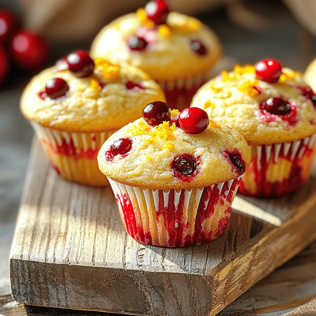 Für die Cranberry Orange Muffins brauchen Sie: - 2 Tassen Allzweckmehl - 1 Tasse frische oder gefrorene, gehackte Cranberries - 1 Teelöffel Backpulver - 1/2 Teelöffel Natron - 1/2 Teelöffel Salz - 1/2 Tasse ungesalzene Butter, geschmolzen - 1 Tasse Kristallzucker - 2 große Eier - 1 Teelöffel Vanilleextrakt - Schale von 1 großen Orange - 3/4 Tasse frisch gepresster Orangensaft - 1/2 Teelöffel Zimt (optional) Diese Zutaten bringen die perfekte Mischung aus Süße und Frische. Die Cranberries geben einen sauer-fruchtigen Kick. Der Orangensaft und die Schale sorgen für ein frisches Aroma. Wenn Sie etwas anderes ausprobieren möchten, gibt es viele Alternativen: - Tauschen Sie die Cranberries gegen Heidelbeeren oder Himbeeren aus. - Verwenden Sie Buchweizenmehl für eine glutenfreie Option. - Ersetzen Sie die Eier durch Apfelmus oder Bananenpüree für eine vegane Version. - Probieren Sie braunen Zucker statt Kristallzucker für einen reicheren Geschmack. Diese Alternativen bieten Ihnen viele Möglichkeiten. So können Sie die Muffins an Ihren Geschmack anpassen. Frische Cranberries sind der Schlüssel zu guten Muffins. Hier sind einige Tipps, um die besten auszuwählen: - Suchen Sie nach festen, prallen Beeren ohne Dellen oder Fäulnis. - Achten Sie auf die Farbe. Sie sollten leuchtend rot sein. - Vermeiden Sie Cranberries, die matschig sind oder ungleichmäßig gefärbt. - Frische Cranberries sollten im Kühlschrank aufbewahrt werden, wenn Sie sie nicht sofort verwenden. Diese Tipps helfen Ihnen, die besten Cranberries zu finden. So werden Ihre Muffins noch besser! Heize deinen Ofen auf 190°C vor. Bereite dein Muffinblech mit Papierförmchen vor. Alternativ kannst du es leicht mit Kochspray einfetten. Dies hilft, die Muffins leicht herauszunehmen. In einer mittelgroßen Schüssel vermischst du die trockenen Zutaten. Nimm 2 Tassen Allzweckmehl, 1 Teelöffel Backpulver, 1/2 Teelöffel Natron, 1/2 Teelöffel Salz und optional 1/2 Teelöffel Zimt. Rühre alles gut um und stelle die Mischung beiseite. Es ist wichtig, dass die Zutaten gleichmäßig verteilt sind. In einer großen Schüssel kombinierst du die geschmolzene Butter und den Kristallzucker. Rühre mit einem Schneebesen, bis die Mischung glatt ist. Füge die 2 großen Eier einzeln hinzu. Rühre gut nach jeder Zugabe, um sicherzustellen, dass alles gut vermischt ist. Jetzt ist es Zeit für die Aromen. Füge den Vanilleextrakt, die Schale von einer großen Orange und 3/4 Tasse frisch gepressten Orangensaft hinzu. Rühre alles vorsichtig, bis die Mischung gleichmäßig ist. Beim Mischen der trockenen Zutaten mit dem feuchten Teig ist die Technik wichtig. Füge die trockenen Zutaten langsam in die feuchte Mischung. Benutze einen Spatel und falte die Zutaten zusammen. Rühre nicht zu intensiv, da ein leicht klumpiger Teig ideal ist. Jetzt kommen die gehackten Cranberries dazu. Füge sie vorsichtig hinzu und falte sie in den Teig. So bleiben sie ganz und verteilen sich gleichmäßig. Jetzt kannst du die Muffinformen zu etwa 3/4 mit dem Teig füllen. Backe die Muffins im vorgeheizten Ofen für 18-22 Minuten. Wenn ein Zahnstocher sauber herauskommt, sind sie fertig. Lass die Muffins etwa 10 Minuten im Blech abkühlen, bevor du sie auf ein Gitterrost zum vollständigen Abkühlen überträgst. Für das beste Ergebnis, schau dir das vollständige Rezept an. Um die besten Cranberry Orange Muffins zu backen, ist die richtige Temperatur wichtig. Heizen Sie den Ofen auf 190°C vor. Diese Temperatur sorgt für eine schöne Kruste. Verwenden Sie frische Zutaten, besonders die Cranberries. Sie bringen einen tollen Geschmack. Um trockene Muffins zu vermeiden, mischen Sie die Zutaten vorsichtig. Übermischen macht den Teig fest. Lassen Sie den Teig leicht klumpig. Fügen Sie auch die Butter und den Orangensaft hinzu, um Feuchtigkeit zu spenden. Wenn Ihre Muffins trocken sind, können Sie auch Joghurt oder Apfelmus hinzufügen, um sie saftiger zu machen. Bewahren Sie die Muffins in einem luftdichten Behälter auf. So bleiben sie frisch. Am besten essen Sie sie innerhalb von drei Tagen. Wenn Sie die Muffins länger aufbewahren möchten, frieren Sie sie ein. Wickeln Sie sie gut ein, damit sie nicht austrocknen. Wenn Sie sie essen wollen, lassen Sie sie einfach bei Raumtemperatur auftauen. Für mehr Tipps und das vollständige Rezept schauen Sie in das [Full Recipe]. {{image_4}} Du kannst die Cranberries in diesem Rezept leicht ersetzen. Probiere frische Himbeeren oder Heidelbeeren. Diese Früchte bringen eine süße Note. Sie passen gut zur Orange. Achte darauf, die Menge gleich zu halten. So bleibt die Konsistenz der Muffins gleich. Wenn du vegan backen möchtest, gibt es einfache Alternativen zu Eiern. Du kannst zwei Esslöffel Apfelmus oder einen Esslöffel Leinsamenmehl mit drei Esslöffeln Wasser verwenden. Lass die Mischung ein paar Minuten ruhen. Das sorgt für die richtige Bindung im Teig. So bleiben die Muffins saftig und lecker. Um den Muffins ein zusätzliches Aroma zu geben, kannst du Gewürze hinzufügen. Zimt ist eine gute Wahl, aber auch Muskatnuss oder Ingwer eignen sich gut. Füge einen halben Teelöffel Zimt oder eine Prise Muskatnuss hinzu. Diese Gewürze bringen Wärme und Tiefe in den Geschmack. Experimentiere mit diesen Aromen, um die Muffins zu deinem persönlichen Favoriten zu machen. Die beste Art, Cranberry Orange Muffins zu lagern, ist in einem luftdichten Behälter. So bleiben sie frisch. Lagern Sie sie an einem kühlen, trockenen Ort. Stellen Sie sicher, dass die Muffins vollständig abgekühlt sind, bevor Sie sie verpacken. Wenn sie noch warm sind, können sie feucht werden. Das möchten wir vermeiden. Wenn Sie Muffins länger aufbewahren möchten, frieren Sie sie ein. Wickeln Sie jeden Muffin in Frischhaltefolie. Danach legen Sie sie in einen Gefrierbeutel. So bleibt die Frische erhalten. Sie können die Muffins bis zu drei Monate im Gefrierschrank aufbewahren. Um sie aufzutauen, lassen Sie sie einfach bei Raumtemperatur stehen. Alternativ können Sie sie kurz in der Mikrowelle erwärmen. Überprüfen Sie die Muffins regelmäßig auf Frische. Schauen Sie nach Schimmel oder seltsamen Gerüchen. Wenn sie trocken oder hart sind, ist es Zeit, sie wegzuwerfen. Frisch gebackene Muffins sind am besten. Sie können auch kleine Stücke probieren, um die Frische zu testen. Genießen Sie die leckeren Aromen von Cranberry und Orange! Sie können das komplette Rezept für mehr Details hier finden: [Full Recipe]. Die Muffins backen im Ofen für 18 bis 22 Minuten. Du wirst wissen, dass sie fertig sind, wenn ein Zahnstocher, den du in die Mitte steckst, sauber herauskommt. Achte darauf, die Muffins nicht zu lange zu backen. Sonst werden sie trocken. Ja, du kannst die Muffins glutenfrei machen. Tausche das Allzweckmehl durch glutenfreies Mehl aus. Achte darauf, eine Mischung zu wählen, die für das Backen geeignet ist. Einige glutenfreie Mehle benötigen zusätzliche Bindemittel, also folge den Anweisungen auf der Verpackung. Wenn du keine frischen Cranberries hast, verwende gefrorene Cranberries. Du musst sie nicht auftauen. Alternativ kannst du auch getrocknete Cranberries verwenden. Reduziere dann den Zucker im Rezept, da die getrockneten Früchte süßer sind. Cranberry Orange Muffins sind einfach zuzubereiten und lecker. Wir haben die Hauptzutaten, Optionen und Tipps für frische Cranberries festgestellt. Die Schritt-für-Schritt-Anleitung zeigt, wie man den Teig richtig mischt und die Muffins backt. Hinweise zur Lagerung helfen, sie frisch zu halten. Variationen machen die Muffins flexibel und spannend. Egal, ob du eine neue Rezeptidee suchst oder deine Muffins anpassen möchtest, diese Tipps helfen dir, das Beste aus deinem Backerlebnis herauszuholen. Backe los und genieße jeden Bissen!