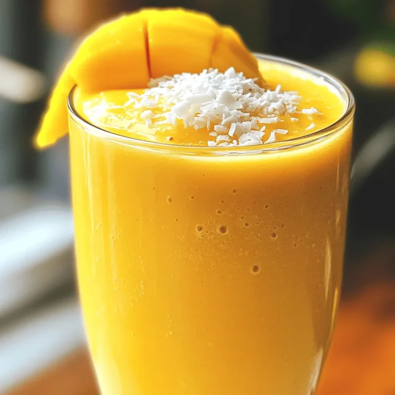 Der Mango Kokosnuss Protein Shake hat viele einfache, aber leckere Zutaten. Hier sind die Hauptzutaten, die du benötigst: - 1 reife Mango, geschält und gewürfelt - 1 Tasse Kokosmilch (aus der Dose oder Tetrapak) - 1 Messlöffel Vanille- oder Kokosproteinpulver - 1 Esslöffel ungesüßte Kokosraspeln - 1 Esslöffel Honig oder Ahornsirup (optional, für zusätzliche Süße) - 1/2 Tasse Eiswürfel - Eine Prise Salz Jede dieser Zutaten trägt zum Geschmack und zur Textur bei. Die Mango bringt Süße und Frische. Kokosmilch macht den Shake cremig und reichhaltig. Proteinpulver liefert den nötigen Eiweißkick. Wenn du etwas Abwechslung möchtest, kannst du auch folgende Zutaten hinzufügen: - Eine Banane für mehr Süße und Cremigkeit - Ein Esslöffel Erdnussbutter für einen nussigen Geschmack - Eine Handvoll Spinat für zusätzliche Nährstoffe - Ein paar Chiasamen für mehr Ballaststoffe Diese Zutaten sind nicht nötig, aber sie geben deinem Shake einen zusätzlichen Kick. Die Zutaten in diesem Shake sind nicht nur lecker, sie sind auch gesund. Hier sind einige Nährstoffvorteile: - Mango: Reich an Vitamin C, fördert die Immunität und die Hautgesundheit. - Kokosmilch: Liefert gesunde Fette, die Energie geben und die Herzgesundheit unterstützen. - Proteinpulver: Hilft beim Muskelaufbau und hält dich länger satt. - Kokosraspeln: Enthalten Ballaststoffe, die die Verdauung fördern. - Honig oder Ahornsirup: Natürliche Süßungsmittel, die Antioxidantien bieten. Diese Nährstoffe machen den Shake zu einem echten Energiekick. Wenn du mehr über die Zubereitung erfahren möchtest, schau dir das [Full Recipe] an. Zuerst bereiten wir die Zutaten vor. Nimm eine reife Mango und schäle sie. Schneide die Mango in kleine Würfel. Das sorgt für eine gute Konsistenz im Shake. Wenn du Kokosmilch aus einer Dose verwendest, schüttele die Dose gut. Das hilft, die cremige Schicht und die Flüssigkeit zu vermengen. Stelle sicher, dass du alles griffbereit hast. So läuft der Mixvorgang schnell und problemlos. Jetzt geht es ans Mixen. Gib die gewürfelte Mango in den Mixer. Füge die Kokosmilch, das Proteinpulver und die Kokosraspeln hinzu. Wenn du mehr Süße magst, kannst du jetzt auch Honig oder Ahornsirup dazugeben. Dann kommen die Eiswürfel und eine Prise Salz in den Mixer. Mixe alles auf hoher Stufe. Das dauert etwa 30 bis 45 Sekunden. Achte darauf, dass die Mischung glatt und cremig ist. Du willst keine Stückchen von der Mango übrig haben. Wenn es fertig ist, probiere den Shake. Wenn du mehr Süße willst, füge einfach mehr Honig oder Sirup hinzu und mixe erneut. Für die perfekte Konsistenz ist es wichtig, die richtigen Mengen zu verwenden. Zu viel Flüssigkeit macht den Shake dünn. Zu wenig Flüssigkeit macht ihn zu dick. Du kannst die Kokosmilch variieren. Verwende weniger für einen dickeren Shake oder mehr für einen dünneren. Achte auch auf die Süße. Wenn du frische Früchte verwendest, sind sie oft süßer. Du kannst den Shake nach deinem Geschmack anpassen. Garniere ihn zum Schluss mit Kokosraspeln und einer Scheibe Mango. So sieht er toll aus und schmeckt noch besser. Um den Geschmack zu verbessern, füge frische Minze hinzu. Minze gibt dem Shake einen coolen Kick. Ein Spritzer Limettensaft bringt mehr Frische. Wenn du es süßer magst, kannst du mehr Honig oder Ahornsirup nehmen. Das macht den Shake lecker und ansprechend. Um die Nährstoffe zu erhöhen, füge Chiasamen oder Leinsamen hinzu. Diese sind reich an Ballaststoffen und Omega-3-Fettsäuren. Ein Esslöffel kann viel bewirken. Du kannst auch Spinat für mehr Vitamine einmischen. Es hat keinen starken Geschmack und macht den Shake nahrhafter. Ein leistungsstarker Mixer ist wichtig für einen glatten Shake. Ein Hochleistungsmixer macht die Arbeit einfach und schnell. Verwende einen Messlöffel für das Proteinpulver. Eine Glas- oder To-Go-Tasse ist praktisch zum Servieren. Wenn du magst, kannst du auch einen Schaufelheber für die Eiswürfel verwenden. {{image_4}} Für eine vegane oder laktosefreie Variante des Mango Kokosnuss Protein Shakes, können Sie die folgende Anpassung vornehmen: - Ersetzen Sie die Kokosmilch durch eine pflanzliche Milch wie Mandel- oder Hafermilch. - Wählen Sie ein pflanzliches Proteinpulver, das auf Erbsen- oder Reisprotein basiert. Diese Alternativen bieten Ihnen den gleichen cremigen Geschmack ohne tierische Produkte. Sie können den Shake leicht anpassen, um neue Geschmäcker zu entdecken. Hier sind einige tolle Ideen: - Fügen Sie eine Handvoll frischen Spinat hinzu. Dies macht den Shake grün, ohne den Geschmack zu verändern. - Probieren Sie andere Früchte wie Banane, Ananas oder Beeren. - Ein Esslöffel Erdnussbutter oder Mandelbutter gibt dem Shake mehr Cremigkeit und einen nussigen Geschmack. Diese Zusätze erhöhen auch den Nährstoffgehalt des Shakes. Die Wahl des Proteinpulvers kann den Geschmack und die Nährstoffe verändern. Hier sind einige Optionen: - Vanille-Protein ist eine klassische Wahl und passt gut zu Mango. - Kokosnuss-Protein verstärkt den tropischen Geschmack. - Schokoladen-Protein bringt eine süße Note, die gut mit Mango harmoniert. Experimentieren Sie mit verschiedenen Proteinpulvern, um Ihren perfekten Shake zu finden. Der Mango Kokosnuss Protein Shake bleibt frisch, wenn du ihn richtig lagerst. Du kannst ihn im Kühlschrank aufbewahren. In einem verschlossenen Behälter hält er bis zu zwei Tage. Der Shake kann sich trennen, das ist normal. Rühre ihn einfach vor dem Trinken gut durch. Wenn du mehr Shake machen willst, friere ihn ein. Fülle den Shake in Eiswürfelformen. Du kannst die gefrorenen Würfel später in Smoothies verwenden. Dies gibt dir einen schnellen Energiekick. Achte darauf, die Würfel innerhalb von drei Monaten zu verwenden, um den besten Geschmack zu garantieren. Hast du Reste? Nutze sie kreativ! Du kannst den Shake in Overnight Oats mischen. Das sorgt für einen tollen Geschmack und viele Nährstoffe. Eine andere Idee ist, ihn in Muffins zu verwenden. Das gibt deinen Muffins eine fruchtige Note und macht sie saftig. Nutze die Reste, um dein Essen spannend zu halten! Ein Mango Kokosnuss Protein Shake hat etwa 300 Kalorien. Die genauen Kalorien können variieren. Sie hängen von der Größe der Mango und dem verwendeten Proteinpulver ab. Wenn Sie Honig oder Sirup hinzufügen, erhöht sich die Kalorienzahl. Achten Sie auf die Portionen, um Ihre Kalorienaufnahme zu steuern. Ja, Sie können den Shake im Voraus zubereiten. Mixen Sie alle Zutaten und füllen Sie ihn in einen Behälter. Lagern Sie ihn im Kühlschrank. Er bleibt frisch für bis zu 24 Stunden. Schütteln Sie den Behälter gut, bevor Sie den Shake trinken. So bleibt die Konsistenz cremig und lecker. Mangos sind nicht nur köstlich, sie sind auch nahrhaft. Sie sind reich an Vitamin C, das das Immunsystem stärkt. Mangos enthalten auch Ballaststoffe, die die Verdauung unterstützen. Zudem liefern sie Antioxidantien, die gut für die Haut sind. Diese Tropenfrucht gibt deinem Shake einen süßen Geschmack und eine schöne Farbe. Fügen Sie Mango hinzu für einen gesunden Energiekick! Ein Mango Kokosnuss Protein Shake ist einfach zuzubereiten. Wir haben die besten Zutaten, die Zubereitungsschritte und nützliche Tipps behandelt. Du kannst den Shake nach deinem Geschmack anpassen und nahrhaft machen. Denke daran, die Lagerung und Haltbarkeit zu beachten. Das hilft dir, Reste gut zu nutzen. Probiere verschiedene Variationen aus, um deinen perfekten Shake zu finden. Mit diesen Informationen gelingt dir der perfekte Shake, der lecker schmeckt und dir guttut.