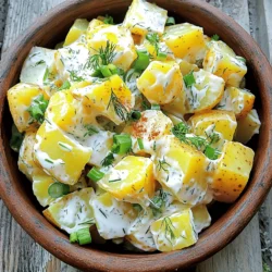 Für einen köstlichen Kartoffelsalat benötigen Sie frische und einfache Zutaten. Hier sind die Hauptbestandteile: - 900 g kleine Yukon Gold Kartoffeln, gründlich gewaschen - 240 ml Natur-Joghurt - 60 ml Mayonnaise - 30 ml Dijon-Senf - 15 ml Apfelessig - 2 Frühlingszwiebeln, fein gehackt - 60 ml frische Petersilie, fein gehackt - 15 ml frischer Dill, fein gehackt - Salz und Pfeffer nach Geschmack - 2 g Knoblauchpulver - 2 g geräuchertes Paprikapulver Diese Zutaten ergeben eine cremige und geschmackvolle Basis für Ihren Salat. Frische Kräuter sind wichtig, um einen tollen Geschmack zu erzielen. Die richtigen Gewürze bringen Ihren Kartoffelsalat zum Leben. Ich empfehle: - Salz und Pfeffer, um den Geschmack zu verstärken - Knoblauchpulver, für einen leichten Biss - Geräuchertes Paprikapulver, für eine rauchige Note Diese Gewürze sorgen dafür, dass Ihr Salat nicht langweilig schmeckt. Sie können auch eine Prise Chili hinzufügen, wenn Sie es schärfer mögen. Dieser Kartoffelsalat reicht für 6 bis 8 Portionen. Es ist einfach, die Mengen anzupassen. Wenn Sie weniger Gäste haben, benutzen Sie weniger Kartoffeln. - Teilen Sie die Menge einfach durch zwei oder drei. - Möchten Sie mehr Geschmack? Fügen Sie mehr Kräuter hinzu. - Für eine leichtere Version, reduzieren Sie die Mayonnaise und erhöhen den Joghurt. Mit diesen Tipps können Sie den Salat nach Ihrem Geschmack gestalten. Schauen Sie sich auch die [Full Recipe] an, um die Zubereitung zu lernen. Zuerst wähle ich die kleinen Yukon Gold Kartoffeln. Ich wasche sie gründlich, um Schmutz zu entfernen. Dann gebe ich sie in einen großen Topf. Ich bedecke die Kartoffeln mit kaltem Wasser und füge eine Prise Salz hinzu. Jetzt bringe ich das Wasser zum Kochen. Wenn es kocht, reduziere ich die Hitze. Ich lasse die Kartoffeln 15 bis 20 Minuten köcheln. Sie sind fertig, wenn eine Gabel leicht hineinstechen kann. Nach dem Kochen lasse ich sie abtropfen. Ich lasse sie einige Minuten abkühlen, bis sie handhabbar sind. Schließlich schneide ich die Kartoffeln in mundgerechte Stücke. Die Schalen bleiben dran für mehr Biss. Nun mache ich das Dressing. In einer separaten Schüssel kombiniere ich Natur-Joghurt, Mayonnaise und Dijon-Senf. Ich füge auch Apfelessig, Knoblauchpulver und geräuchertes Paprikapulver hinzu. Mit einem Schneebesen schlage ich die Mischung glatt. Dann füge ich die fein gehackten Frühlingszwiebeln, Petersilie und Dill hinzu. Ich würze das Dressing mit Salz und Pfeffer. Es ist wichtig, dass das Dressing frisch und geschmackvoll ist. Jetzt geht es ans Mischen. Ich gebe die geschnittenen Kartoffeln vorsichtig in die Schüssel mit dem Dressing. Ich mische alles sanft, damit die Kartoffeln gleichmäßig überzogen sind, ohne sie zu zerbrechen. Es ist wichtig, jeden Bissen köstlich zu machen. Ich probiere den Salat und passe die Gewürze an. Dann decke ich die Schüssel ab und stelle sie für mindestens eine Stunde in den Kühlschrank. So können sich die Aromen gut entfalten. Für das volle Rezept, siehe den Full Recipe. Um einen besonders cremigen Kartoffelsalat zu machen, wählen Sie die richtigen Zutaten. Verwenden Sie 240 ml Natur-Joghurt und 60 ml Mayonnaise. Diese Mischung gibt dem Salat eine glatte Textur. Fügen Sie auch etwas Dijon-Senf hinzu, um den Geschmack zu verstärken. Kombinieren Sie die Zutaten gut, damit sie sich vermischen. Lassen Sie den Salat vor dem Servieren im Kühlschrank ruhen. So verbinden sich die Aromen. Kochen Sie die Kartoffeln effizient. Schneiden Sie sie nicht vor dem Kochen. Ganze Kartoffeln garen gleichmäßiger. Verwenden Sie einen großen Topf, damit das Wasser schnell kocht. Fügen Sie eine Prise Salz ins Wasser. Das verbessert den Geschmack. Während die Kartoffeln kochen, bereiten Sie das Dressing vor. So sparen Sie Zeit und sind schneller fertig. Ein häufiger Fehler ist, die Kartoffeln zu lange zu kochen. Überkochte Kartoffeln werden matschig. Testen Sie die Kartoffeln nach 15 Minuten mit einer Gabel. Sie sollten zart, aber fest sein. Ein weiterer Fehler ist, das Dressing zu früh hinzuzufügen. Warten Sie, bis die Kartoffeln abgekühlt sind. So bleibt der Salat frisch und die Kartoffeln zerfallen nicht. Vermeiden Sie auch zu viel Salz, da der Geschmack sonst überwältigend wird. {{image_4}} Für einen mediterranen Twist können Sie Oliven hinzufügen. Verwenden Sie schwarze oder grüne Oliven, je nach Geschmack. Schneiden Sie sie in kleine Stücke und fügen Sie sie zu den Kartoffeln hinzu. Das gibt dem Salat einen salzigen und würzigen Kick. Um die Aromen zu verstärken, können Sie auch etwas Feta-Käse hineinbröckeln. Frische Kräuter wie Oregano oder Basilikum passen ebenfalls gut dazu. Ein asiatischer Kartoffelsalat bringt neue Geschmäcker ins Spiel. Ersetzen Sie das klassische Dressing durch ein Sesam-Dressing. Mischen Sie Sojasauce, Reisessig, Sesamöl und etwas Honig. Geben Sie geröstete Sesamsamen und fein gehackte Frühlingszwiebeln hinzu. Diese Kombination gibt dem Salat eine nussige Note und eine angenehme Süße. Sie können auch gewürfelte Gurken oder Karotten hinzufügen, um mehr Crunch zu bekommen. Für Vegetarier und Veganer gibt es viele tolle Alternativen. Ersetzen Sie die Mayonnaise durch pflanzliche Joghurtalternativen oder Avocado. Diese Zutaten sorgen für eine cremige Konsistenz ohne tierische Produkte. Fügen Sie mehr Gemüse wie Paprika oder Erbsen hinzu, um den Salat bunter und nährstoffreicher zu machen. So bleibt der Kartoffelsalat frisch und lecker, egal welche Diät Sie bevorzugen. Das sind einige der besten Variationen für einen klassischen Kartoffelsalat. Jede bietet eine neue Geschmackserfahrung und bleibt dabei einfach zuzubereiten. Probieren Sie sie aus und finden Sie Ihre Lieblingsversion! Um den Kartoffelsalat frisch zu halten, bewahre ihn in einem luftdichten Behälter auf. Achte darauf, dass der Deckel fest schließt. So bleibt der Salat frei von anderen Gerüchen im Kühlschrank. Stelle den Kartoffelsalat so weit hinten wie möglich, da es dort am kühlsten ist. Der Kartoffelsalat bleibt im Kühlschrank etwa drei bis fünf Tage frisch. Überprüfe immer auf Anzeichen von Verderb, wie einen unangenehmen Geruch oder eine veränderte Farbe. Wenn du Zweifel hast, wirf den Salat lieber weg. Sicherheit geht vor. Ich empfehle, Kartoffelsalat nicht einzufrieren. Die Textur der Kartoffeln verändert sich beim Einfrieren und Auftauen. Der Salat wird matschig und verliert seinen Geschmack. Bereite lieber frischen Salat zu, wenn du ihn brauchst. So schmeckt er am besten. Wenn du mehr über die Zubereitung erfahren möchtest, schau dir das [Full Recipe] an. Sie können den Kartoffelsalat bis zu drei Tage im Kühlschrank aufbewahren. Achten Sie darauf, ihn in einem luftdichten Behälter zu lagern. So bleibt der Salat frisch und lecker. Nach drei Tagen wird der Geschmack oft weniger gut. Ja, das Kochen der Kartoffeln im Voraus ist eine gute Idee. Sie können die Kartoffeln bis zu zwei Tage vor der Zubereitung des Salats kochen. Lassen Sie sie abkühlen und lagern Sie sie im Kühlschrank. So sparen Sie Zeit, wenn Sie den Salat machen. Klassischer Kartoffelsalat passt gut zu vielen Gerichten. Hier sind einige gute Beilagen: - Gegrilltes Fleisch wie Hähnchen oder Würstchen - Fischgerichte, wie Lachs oder Forelle - Bratlinge oder Veggie-Burger - Ein frischer grüner Salat Diese Kombinationen sorgen für ein leckeres und ausgewogenes Essen. Genießen Sie die Vielfalt! Der Artikel hat auf die wichtigsten Zutaten für einen klassischen Kartoffelsalat fokussiert. Ich habe erklärt, wie man die Kartoffeln vorbereitet und das Dressing anstellt. Tipps helfen, den Salat cremiger zu machen und häufige Fehler zu vermeiden. Variationen zeigen, wie vielseitig Kartoffelsalat ist. Tipps zur Lagerung sind wichtig für die Haltbarkeit. Den Kartoffelsalat klar und lecker zu machen, ist einfach. Jetzt bist du bereit, dein eigenes Rezept auszuprobieren!
