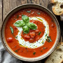 Für diese einfache und leckere Suppe brauchst du einige Hauptzutaten. Hier ist, was du benötigst: - 2 Esslöffel Olivenöl - 1 mittlere Zwiebel, fein gehackt - 3 Knoblauchzehen, gehackt - 900 g reife Tomaten, gewürfelt (oder 2 Dosen ganze geschälte Tomaten) - 240 ml Gemüsebrühe - 1 Teelöffel Zucker - Salz und Pfeffer nach Geschmack - 120 ml frische Basilikumblätter, grob gehackt - 1/2 Teelöffel getrockneter Oregano - 60 ml Schlagsahne (optional für zusätzliche Cremigkeit) - Krustiges Brot zum Servieren Diese Zutaten sind die Basis für den vollen Geschmack der Suppe. Frische Tomaten bringen viel Aroma mit. Um deiner Suppe noch mehr Tiefe zu verleihen, kannst du einige zusätzliche Zutaten einfügen: - Karotten oder Sellerie für mehr Süße - Eine Prise Chili für etwas Schärfe - Eine Spritze Zitronensaft für Frische Diese Zutaten machen die Suppe interessanter. Probiere sie aus, um deinen eigenen Geschmack zu finden. Die Qualität der Zutaten ist wichtig für den Geschmack. Frische, reife Tomaten schmecken viel besser als Dosen-Tomaten. Wenn du frische Kräuter verwendest, erhältst du mehr Aroma. Hier sind einige Tipps zur Auswahl der besten Zutaten: - Wähle hellrote und feste Tomaten. Sie sind süßer. - Achte auf frische Basilikumblätter. Sie sollten grün und duftend sein. - Verwende natives Olivenöl extra für den besten Geschmack. Die richtige Auswahl macht deine rustikale Tomaten-Basilikum-Suppe zu einem Genuss. Du kannst das gesamte Rezept hier finden: [Full Recipe]. Fangen wir mit der Zubereitung an. Du benötigst einen großen Topf. Erhitze das Olivenöl bei mittlerer Hitze. Füge die fein gehackte Zwiebel hinzu und dünste sie etwa 5-7 Minuten. Die Zwiebel sollte weich und durchsichtig sein. Dann kommt der gehackte Knoblauch dazu. Koche ihn für 1-2 Minuten, bis er duftet. Jetzt gibst du die gewürfelten frischen Tomaten in den Topf. Du kannst auch Dosen-Tomaten verwenden. Füge die Gemüsebrühe hinzu, dann Zucker, Salz, Pfeffer und Oregano. Lass die Mischung aufkochen. Reduziere die Hitze und lasse die Suppe 20-30 Minuten köcheln. Rühre gelegentlich um, bis die Tomaten zerfallen. Hier sind ein paar Tipps für dich. Achte darauf, die Zwiebel nicht zu bräunen. Das gibt der Suppe einen bitteren Geschmack. Wenn du frische Tomaten verwendest, wähle reife und saftige. Sie geben der Suppe mehr Geschmack. Teste die Gewürze während des Kochens. Du kannst das Salz oder den Zucker nach Geschmack anpassen. Nach dem Kochen nimm den Topf vom Herd. Jetzt kommt der spaßige Teil: das Pürieren. Verwende einen Stabmixer, um die Suppe glatt zu machen. Alternativ kannst du die Suppe in einen Standmixer geben. Sei vorsichtig, wenn du heiße Flüssigkeit pürierst. Falls du es cremiger magst, füge die Schlagsahne hinzu. Setze die Suppe wieder auf niedrige Hitze und mische das frische Basilikum unter. Lass es kurz verwelken, dann schmecke die Suppe ab. Garniere sie mit frischen Basilikumblättern und serviere sie mit krustigem Brot. So einfach ist es! Für die genaue Anleitung schau dir das [Full Recipe] an. Um die perfekte Konsistenz zu erreichen, püriere die Suppe gründlich. Ich empfehle, einen Stabmixer zu verwenden. Dies macht es einfach, die Suppe zu glätten. Wenn du eine dickere Suppe magst, püriere sie nicht zu lange. Für eine dünnere Konsistenz kannst du etwas mehr Brühe hinzufügen. Experimentiere, bis es dir gefällt. Die Aromen sind der Schlüssel. Beginne mit den Grundgewürzen: Salz und Pfeffer. Du kannst auch frische Kräuter wie Thymian oder Rosmarin hinzufügen. Wenn die Suppe süßlich schmeckt, füge etwas mehr Salz hinzu. Ein Spritzer Zitronensaft bringt Frische. Probiere die Suppe während des Kochens und passe die Gewürze nach deinem Geschmack an. Die Präsentation macht viel aus. Serviere die Suppe in einer schönen Schüssel. Garniere sie mit frischen Basilikumblättern für Farbe. Ein Klecks Schlagsahne kann die Suppe verfeinern. Denke daran, krustiges Brot daneben zu legen. Das macht das Essen noch besser. So wird deine rustikale Tomaten-Basilikum-Suppe ein echter Hingucker. Für die vollständige Zubereitung kannst du das [Full Recipe] anschauen. {{image_4}} Um diese Suppe vegetarisch zu machen, lasse die Schlagsahne weg. Du kannst auch pflanzliche Sahne verwenden. Sie gibt der Suppe eine ähnliche Konsistenz. Für eine vegane Version, nutze nur Gemüsebrühe und die pflanzliche Sahne. Diese Dinge machen den Geschmack nicht weniger gut. Du kannst die Gewürze nach deinem Geschmack anpassen. Füge mehr Knoblauch hinzu, wenn du es würziger magst. Magst du es scharf? Ein bisschen rote Paprika passt perfekt. Für einen süßeren Geschmack, nutze mehr Zucker oder füge Karotten zu den Zwiebeln in der Pfanne hinzu. Im Frühling kannst du frische Erbsen hinzufügen. Sie geben der Suppe eine süße Note. Im Sommer sind frische, sonnengereifte Tomaten perfekt. Im Herbst kannst du Kürbis hinzufügen. Im Winter fügen geröstete Paprika einen tollen Geschmack hinzu. Jede Saison bringt neue Möglichkeiten. Für das komplette Rezept, schau dir den [Full Recipe] an. Um die rustikale Tomaten-Basilikum-Suppe frisch zu halten, lagere sie in einem luftdichten Behälter. Lass die Suppe zuerst abkühlen, bevor du sie in den Kühlschrank stellst. So verhinderst du, dass sich Kondenswasser bildet. Du kannst die Suppe auch in Portionen aufteilen. Das macht das Aufwärmen später einfacher. Wenn du die Suppe aufwärmen möchtest, verwende entweder den Herd oder die Mikrowelle. Erhitze sie langsam, um den Geschmack zu bewahren. Rühre gelegentlich um, damit sie gleichmäßig warm wird. Du kannst die Suppe mit frischem Basilikum oder einem Klecks Schlagsahne garnieren. Serviere dazu krustiges Brot, um das Essen noch genussvoller zu machen. Im Kühlschrank hält sich die Suppe 3 bis 4 Tage. Du kannst sie auch einfrieren, um sie länger zu bewahren. Fülle die Suppe in gefrierfeste Behälter und lasse etwas Platz für die Ausdehnung. So bleibt die Suppe bis zu 3 Monate frisch im Gefrierschrank. Achte darauf, sie gut zu beschriften, damit du weißt, was drin ist. Du kannst die Suppe bis zu fünf Tage im Kühlschrank aufbewahren. Stelle sicher, dass du sie in einem luftdichten Behälter lagerst. Um die Suppe länger frisch zu halten, friere sie ein. So hält sie bis zu drei Monate. Achte darauf, die Suppe vor dem Einfrieren gut abzukühlen. Ja, du kannst frische Tomaten verwenden! Ich empfehle, reife, saftige Tomaten zu wählen. Schneide sie in Würfel, um die Suppe mit einem frischen Geschmack zu bereichern. Wenn du frische Tomaten nimmst, verwende etwa 900 g. Koche sie länger, damit sie weich werden und die Aromen gut durchziehen. Diese Suppe schmeckt hervorragend mit krustigem Brot. Du kannst auch einen frischen Salat dazu servieren. Ein wenig geriebener Parmesan auf der Suppe bringt einen tollen Geschmack. Wenn du es magst, füge ein paar knusprige Croutons hinzu. Diese Kombination macht die Mahlzeit noch besser. Für das vollständige Rezept besuche die Seite mit dem [Full Recipe]. Diese rustikale Tomaten-Basilikum-Suppe ist einfach und lecker. Wir haben die Hauptzutaten und zusätzliche Aromen besprochen. Gute Qualität macht einen großen Unterschied. Die Schritt-für-Schritt-Anleitung hilft dir beim Zubereiten. Tipps zur Konsistenz und Variationen halten das Rezept frisch. Denke daran, wie du die Suppe lagerst und erwärmst. So bleibt sie lange schmackhaft. Sei kreativ und passe das Rezept an deinen Geschmack an. Bereite die Suppe zu und genieße die Aromen!