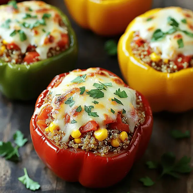- 4 große Paprika - 450 g gemahlenes Truthahnfleisch - 1 Tasse gekochte Quinoa - 1 Teelöffel italienische Gewürzmischung - 1 Teelöffel geräuchertes Paprikapulver - 1 Tasse geriebener Käse (Mozzarella oder Cheddar) - Zwiebel, Knoblauch, gewürfelte Tomaten - Maiskörner, Olivenöl, Salz und Pfeffer - Frische Petersilie zur Garnierung Die Wahl der Zutaten ist der Schlüssel für leckere gefüllte Paprika. Die Paprika bringen Farbe und Süße. Ich empfehle, große Paprika zu wählen. Sie bieten genug Platz für die Füllung und sehen toll aus. Gemahlenes Truthahnfleisch ist eine gesunde Proteinquelle. Es bleibt saftig und nimmt die Gewürze gut auf. Quinoa gibt der Mischung einen nussigen Geschmack und bietet zusätzliche Nährstoffe. Für die Gewürze verwende ich italienische Gewürzmischung und geräuchertes Paprikapulver. Diese sorgen für einen vollmundigen und herzhaften Geschmack. Käse ist das Tüpfelchen auf dem i. Er schmilzt und macht die Paprika noch köstlicher. Vergiss nicht die frischen Zutaten! Zwiebel und Knoblauch sind ein Muss. Sie geben der Füllung Tiefe und Aroma. Gewürfelte Tomaten und Mais bringen Frische und Süße in das Gericht. Olivenöl, Salz und Pfeffer runden die Mischung ab. Sie sorgen dafür, dass alles gut gewürzt ist. Frische Petersilie gibt einen schönen Kontrast und sieht auf dem Teller toll aus. Für das vollständige Rezept, schau dir die bunte gefüllte Paprika mit Truthahn-Delight an. Heize den Ofen auf 190 °C vor. Die Paprika sind der Star dieses Gerichtes. Schneide die Oberseiten jeder Paprika ab. Entferne die Samen und Membranen innen. Das macht die Paprika viel leckerer. Bestreiche die Außenseite leicht mit Olivenöl. Stelle die Paprika mit der Öffnung nach unten auf ein Backblech. So kann das Wasser ablaufen und sie bleiben knackig. Erhitze zwei Esslöffel Olivenöl in einer großen Pfanne. Füge die gehackte Zwiebel und den Knoblauch hinzu. Brate sie drei bis vier Minuten, bis sie durchsichtig sind. Das gibt einen tollen Duft! Jetzt kommt das gemahlene Truthahnfleisch dazu. Brate es etwa fünf bis sieben Minuten, bis es schön braun ist. Zerbrich das Fleisch während des Bratens. Rühre dann die gewürfelten Tomaten, die gekochte Quinoa und die Maiskörner ein. Füge die italienische Gewürzmischung, das geräucherte Paprikapulver sowie Salz und Pfeffer hinzu. Lass alles fünf Minuten köcheln, bis es gut vermischt ist. Nimm die Pfanne vom Herd und rühre die Hälfte des geriebenen Käses unter. Jetzt ist es Zeit zu füllen! Stelle die Paprika vorsichtig aufrecht. Fülle jede Paprika mit der Truthahn-Mischung. Drücke leicht, um die Füllung gut zu packen. Garnieren kannst du jede gefüllte Paprika mit dem restlichen Käse. Decke das Backblech mit Aluminiumfolie ab. Backe die Paprika 25 Minuten lang. Entferne dann die Folie und backe weitere 10 bis 15 Minuten. So wird der Käse schön goldbraun und blubbert. Lass die gefüllten Paprika etwas abkühlen. Dann sind sie bereit zum Servieren! Die Farben sind einfach toll und laden ein. Für die vollständige Anleitung und alle Details schau dir das [Full Recipe] an. Um gefüllte Paprika perfekt zu machen, ist das richtige Füllen wichtig. Fülle die Paprika nicht zu voll, damit sie beim Backen nicht platzen. Drücke die Füllung leicht fest, damit sie bleibt. Für den Käse kannst du Mozzarella oder Cheddar verwenden. Mozzarella schmilzt gut, während Cheddar einen scharfen Geschmack bringt. Probiere auch andere Käsesorten wie Feta für einen würzigen Kick. Bereite die Paprika im Voraus vor. Du kannst die Füllung einen Tag vorher machen. Bewahre sie im Kühlschrank auf. Die Paprika selbst kannst du auch schon vorbereiten. Schneide sie und entferne die Samen. Halte sie in einem Behälter im Kühlschrank. So sparst du Zeit, wenn du das Gericht zubereitest. Präsentiere die gefüllten Paprika auf einem großen Teller. Garnieren sie mit frischen Kräutern für einen bunten Effekt. Du kannst auch einen grünen Salat dazu servieren. Reis oder Quinoa passen gut als Beilage. Eine einfache Tomatensauce macht das Gericht noch saftiger. Diese Kombination macht die gefüllten Paprika noch leckerer. Für das vollständige Rezept, siehe [Full Recipe]. {{image_4}} Eine gesunde Variante sind gefüllte Paprika mit Bohnen. Sie sind nahrhaft und lecker. Verwenden Sie schwarze Bohnen oder Kidneybohnen. Diese Bohnen sind reich an Ballaststoffen und machen das Gericht sättigender. Eine weitere Option ist, Linsen anstelle von Quinoa zu verwenden. Linsen sind proteinreich und haben eine tolle Konsistenz. Sie geben der Füllung einen schönen Biss und sind einfach zuzubereiten. Möchten Sie etwas Exotisches? Fügen Sie asiatische Gewürze hinzu. Ingwer und Sojasauce bringen neue Aromen. Diese Mischung macht die Paprika spannend und einzigartig. Mexikanische Inspiration ist auch möglich. Verwenden Sie Salsa für einen fruchtigen Kick. Die Schärfe der Salsa passt gut zum Truthahn und den Paprika. Für Käse-Liebhaber gibt es viele Möglichkeiten. Probieren Sie Feta oder Blauschimmelkäse. Diese Käsesorten fügen einen intensiven Geschmack hinzu. Sie schmelzen schön und geben der Füllung einen besonderen Twist. Verschiedene Kräuter können ebenfalls spannend sein. Frischer Oregano oder Thymian hebt den Geschmack. Experimentieren Sie mit Ihren Lieblingskräutern, um die perfekte Mischung zu finden. Um gefüllte Paprika frisch zu halten, lege sie in den Kühlschrank. Verpacke sie in einem luftdichten Behälter. So bleiben sie 3 bis 5 Tage gut. Wenn du die Paprika länger lagern möchtest, kannst du sie einfrieren. - Schritte zum Einfrieren: Lass die Paprika zuerst abkühlen. Lege sie dann in gefriergeeignete Behälter. Du kannst auch Frischhaltefolie verwenden. Beschrifte die Behälter mit dem Datum. - Aufwärmhacks für gefrorene Paprika: Um gefrorene Paprika aufzutauen, lege sie über Nacht in den Kühlschrank. Du kannst sie auch direkt im Ofen erhitzen. Backe sie bei 180 °C für 25-30 Minuten. Nach dem Lagern kannst du die Paprika leicht aufwärmen. - Kurzfristige und langfristige Lagermethoden: Die kurzfristige Methode ist der Kühlschrank. Für langfristige Lagerung ist der Gefrierschrank ideal. - Reheating-Anweisungen: Heize den Ofen auf 190 °C. Decke die Paprika mit Alufolie ab, um Austrocknen zu vermeiden. Backe sie 15-20 Minuten, bis sie heiß sind. Für die genauen Zubereitungsschritte schau dir das vollständige Rezept an. Sie können gefüllte Paprika im Kühlschrank bis zu fünf Tage aufbewahren. Legen Sie sie in einen luftdichten Behälter. Im Gefrierschrank halten sie bis zu drei Monate. Achten Sie darauf, die Paprika gut einzupacken, um Frostschäden zu vermeiden. Ja, andere Füllungen sind möglich. Hier sind einige Beispiele: - Schwarze Bohnen und Reis für eine vegetarische Option. - Hackfleisch vom Rind oder Huhn. - Couscous mit Gemüse für mehr Textur. Diese Alternativen bringen neue Aromen in das Gericht. Um das Gericht gesünder zu gestalten, probieren Sie diese Tipps: - Verwenden Sie mageres Truthahnfleisch oder ersetzen Sie es durch Tofu. - Fügen Sie mehr Gemüse wie Zucchini oder Spinat hinzu. - Nutzen Sie weniger Käse oder wählen Sie fettarmen Käse. Diese Änderungen machen das Rezept leicht und nahrhaft. Das Rezept stammt aus der Tradition, Gemüse zu füllen. Besonders beliebt ist "Bunte gefüllte Paprika mit Truthahn-Delight". Diese Variante kombiniert frische Zutaten und gesunde Füllungen. Es ist eine perfekte Mischung aus Geschmack und Nährstoffen. Gefüllte Paprika sind einfach und lecker. Wir haben Hauptzutaten wie Paprika, Truthahnfleisch und Quinoa verwendet. Gewürze machen das Gericht besonders schmackhaft. Die Schritt-für-Schritt-Anleitung hilft dir, sie perfekt zuzubereiten. Variationen bringen Kreativität ins Spiel. Du kannst verschiedene Füllungen oder Gewürze ausprobieren. Zusätzlich waren Tipps zur Lagerung und Servierempfehlungen wichtig. Nutze unsere Ideen, um dein Essen aufzuwerten und frisch zu halten. Experimentiere mit neuen Aromen und genieße dein Gericht!