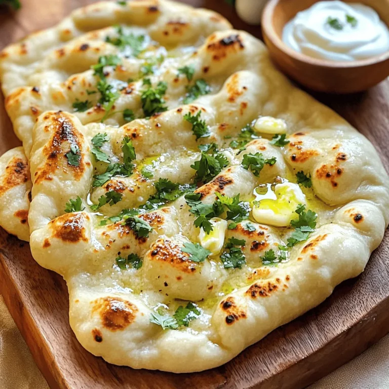 - 2 Tassen Allzweckmehl - 1 Teelöffel Zucker - 1 Teelöffel Salz Die Hauptzutaten sind einfach zu finden. Allzweckmehl ist die Basis für unser Naan. Zucker gibt dem Teig etwas Süße. Salz sorgt für den perfekten Geschmack. Diese Zutaten sind wichtig für die Textur und den Geschmack des Naan. - 3/4 Tasse warmes Wasser - 1/4 Tasse Naturjoghurt - 2 Esslöffel Olivenöl Die flüssigen Zutaten helfen, den Teig geschmeidig zu machen. Warmes Wasser aktiviert die Hefe, wenn Sie welche verwenden. Joghurt fügt eine schöne Weichheit hinzu. Olivenöl macht das Naan zart und gibt Geschmack. - 3 Knoblauchzehen, fein gehackt - 2 Esslöffel frischer Koriander, gehackt - Geschmolzene Butter zum Bestreichen Knoblauch und Koriander bringen viel Aroma. Sie machen das Naan besonders lecker. Geschmolzene Butter ist das i-Tüpfelchen. Sie verleiht dem Naan einen köstlichen Glanz und Geschmack. Diese Zutaten machen unser einfaches Knoblauch-Naan unvergesslich. Für das komplette Rezept, siehe Full Recipe. Zuerst mische alle trockenen Zutaten. Nimm eine große Rührschüssel. Füge 2 Tassen Allzweckmehl, 1 Teelöffel Zucker, 1 Teelöffel Salz und 1 Teelöffel Backpulver hinzu. Mische gut, bis alles gleichmäßig verteilt ist. In einer anderen Schüssel bereite die flüssige Mischung vor. Verquirle 3/4 Tasse warmes Wasser, 1/4 Tasse Naturjoghurt und 2 Esslöffel Olivenöl. Gieße die flüssige Mischung langsam in die Schüssel mit den trockenen Zutaten. Vermenge alles mit den Händen oder einem Spatel, bis ein homogener Teig entsteht. Jetzt knete den Teig. Lege ihn auf eine bemehlte Fläche. Knete ihn etwa 5 bis 7 Minuten lang, bis er glatt ist. Ist der Teig klebrig? Füge etwas mehr Mehl hinzu. Danach lege den Teig in eine geölte Schüssel. Decke die Schüssel mit einem feuchten Tuch ab. Lass den Teig mindestens eine Stunde ruhen. Er sollte sich in dieser Zeit verdoppeln. Wenn der Teig aufgegangen ist, drücke ihn leicht zusammen. Teile den Teig in 6 gleich große Stücke. Forme jedes Stück zu einer Kugel und lasse sie weitere 10 Minuten ruhen. Heize eine beschichtete Pfanne bei mittelhoher Hitze vor. Rolle jede Teigkugel auf einer bemehlten Fläche zu einem Oval oder Kreis. Die Dicke sollte etwa 0,6 cm betragen. Streue die gehackten Knoblauchzehen und den frisch gehackten Koriander auf die Oberseite. Drücke sie leicht an. Brate das Naan in der heißen Pfanne 1 bis 2 Minuten auf jeder Seite. Es sollte leicht schwarz gebrannt und aufgegangen sein. Bestreiche das heiße Naan sofort nach dem Garen mit geschmolzener Butter. Für das komplette Rezept schau dir das [Full Recipe] an. Um elastischen Teig zu bekommen, knete ich den Teig etwa 5 bis 7 Minuten. Der Teig sollte glatt und nicht klebrig sein. Wenn er zu klebrig ist, füge ich einfach etwas mehr Mehl hinzu. Ich benutze meine Hände oder einen Spatel, um die Zutaten gut zu vermischen. Das Kneten ist wichtig, damit das Naan schön aufgeht. Die Pfanne muss heiß genug sein, um das Naan perfekt zu braten. Ich stelle die Hitze auf mittelhoch und lasse die Pfanne gut vorheizen. Wenn das Naan brät, sollte es in 1 bis 2 Minuten leicht schwarz werden. So bleibt das Innere weich und lecker. Ich mag frischen Knoblauch, aber auch Knoblauchpulver funktioniert gut. Man kann auch andere Zutaten wie Käse oder Kräuter hinzufügen. Zum Beispiel, Oregano oder Petersilie bringen einen neuen Geschmack. Probier verschiedene Varianten aus und finde deinen Favoriten! Das macht das Rezept sehr flexibel. {{image_4}} Kräuter-Naan ist eine tolle Variante. Verwenden Sie frische Kräuter wie Petersilie oder Thymian. Diese Kräuter bringen neue Geschmäcker. Sie können auch Oregano oder Rosmarin probieren. Mischen Sie die Kräuter einfach in den Teig oder streuen Sie sie vor dem Braten auf das Naan. So erhalten Sie ein duftendes Brot, das die perfekte Beilage ist. Käse-Naan bringt Freude für Käseliebhaber. Fügen Sie etwas geriebenen Käse in die Mitte des Teigs hinzu. Mozzarella oder Cheddar sind gute Optionen. Klappen Sie den Teig über den Käse und drücken Sie ihn gut zu. Braten Sie das Naan dann wie gewohnt. Der geschmolzene Käse macht es besonders lecker und herzhaft. Zu Ihrem Naan passen viele Dips. Joghurt-Dips sind frisch und kühl. Sie können auch Mango-Chutney oder Tomatensauce verwenden. Diese Saucen bieten einen tollen Kontrast zu dem warmen Naan. Servieren Sie die Dips in kleinen Schalen neben dem Naan. Das macht das Essen bunter und schmackhafter. Für die genauen Schritte zur Zubereitung, schauen Sie sich das [Full Recipe] an. Um dein Knoblauch-Naan frisch zu halten, bewahre es in einem luftdichten Behälter auf. Das verhindert, dass es trocken wird. Du kannst auch ein sauberes, feuchtes Tuch um das Naan wickeln. So bleibt es weich und warm. Lagere es bei Raumtemperatur für bis zu zwei Tage. Wenn du es länger aufbewahren möchtest, ist der Kühlschrank nicht die beste Wahl. Dort kann es hart und zäh werden. Wenn du Naan für später aufbewahren willst, friere es ein. Lasse das Naan zuerst vollständig abkühlen. Wickele jedes Stück in Frischhaltefolie ein, um Gefrierbrand zu vermeiden. Lege die eingewickelten Stücke in einen Gefrierbeutel. So bleibt dein Naan frisch für bis zu drei Monate. Zum Auftauen, nimm das Naan einfach aus dem Gefrierfach und lasse es bei Raumtemperatur auftauen. Du kannst es auch für einige Sekunden in die Mikrowelle legen, um es schnell aufzuwärmen. Wenn du noch Naan übrig hast, gibt es viele kreative Möglichkeiten, es zu nutzen. Du kannst es zu Chips schneiden und im Ofen rösten. So erhältst du leckere Knoblauch-Chips für Dips. Eine andere Idee ist, das Naan als Basis für Pizzas zu verwenden. Belege es mit Tomatensoße, Käse und deinen Lieblingszutaten. Das schmeckt großartig! Du kannst auch kleine Stücke in Suppen oder Salate geben. So bekommst du einen tollen Geschmack und eine interessante Textur. Selbstgemachtes Knoblauch-Naan hält sich etwa 2-3 Tage. Lagern Sie es in einem luftdichten Behälter. Das hält es frisch. Sie können es auch in Alufolie einwickeln. Bei Raumtemperatur bleibt es weich. Im Kühlschrank kann es schneller austrocknen. Wenn Sie es länger aufbewahren möchten, frieren Sie es ein. So bleibt der Geschmack erhalten. Ja, Sie können Knoblauch-Naan auch im Ofen backen. Heizen Sie den Ofen auf 250 Grad Celsius vor. Legen Sie das Naan auf ein Backblech. Backen Sie es für 5-7 Minuten. Beobachten Sie es gut, damit es nicht verbrennt. Die Oberseite sollte goldbraun sein. Wenn Sie einen Pizzastein haben, verwenden Sie ihn. Das gibt ein tolles Ergebnis. Wenn der Teig nicht aufgeht, überprüfen Sie die Hefe. Sie muss frisch sein, sonst funktioniert es nicht. Auch die Temperatur des Wassers ist wichtig. Es sollte warm, aber nicht heiß sein. Wenn der Teig zu kalt ist, wird er nicht aufgehen. Lassen Sie den Teig an einem warmen Ort ruhen. Ein Ofen mit eingeschaltetem Licht eignet sich gut. Wenn alles fehlschlägt, versuchen Sie es mit mehr Hefe. Zusammenfassend haben wir die Hauptzutaten für Knoblauch-Naan besprochen. Wir haben gelernt, wie man den Teig vorbereitet, knetet und formt. Tipps zur perfekten Zubereitung helfen dir, richtiges Naan zu machen. Zudem haben wir Variationen wie Kräuter- und Käse-Naan behandelt. Denke daran, wie wichtig die Lagerung ist, um das Brot frisch zu halten. Genieße dein selbstgemachtes Naan in verschiedenen Formen und mit leckeren Dips. Es wird dein Essen bereichern und dir viel Freude bringen.