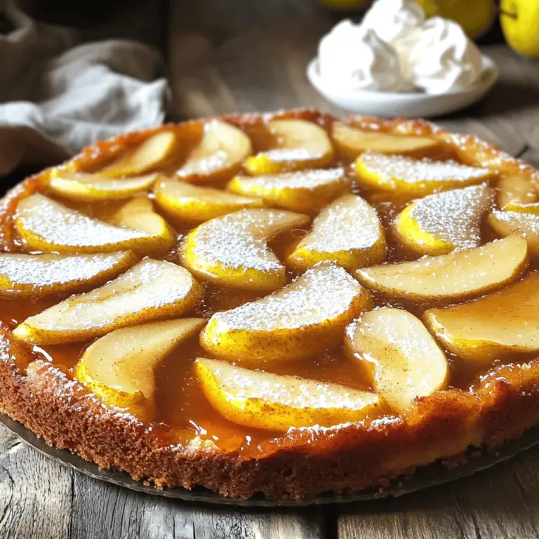 - 3 reife Birnen - 115 g ungesalzene Butter - 220 g brauner Zucker Die Hauptzutaten sind einfach, aber wichtig. Die Birnen geben dem Kuchen seine Süße. Ich wähle reife Birnen, weil sie beim Backen weich werden. Die Butter sorgt für einen reichen Geschmack. Der braune Zucker fügt eine schöne Karamellnote hinzu. - Gewürze wie Zimt, Muskatnuss und Ingwer - Weizenmehl und Backpulver - Kristallzucker und Eier Die Gewürze machen den Kuchen besonders. Zimt hat eine warme Note, die gut zu Birnen passt. Muskatnuss gibt einen Hauch von Tiefe, während Ingwer einen frischen Kick hinzufügt. Weizenmehl und Backpulver sorgen dafür, dass der Kuchen schön aufgeht. Kristallzucker und Eier binden alles zusammen und geben dem Kuchen Struktur. - 120 ml Milch - 1 Teelöffel Vanilleextrakt Die Milch macht den Teig weich und feucht. Vanilleextrakt bringt einen süßen Duft. Diese beiden Zutaten sind der Schlüssel zu einem geschmackvollen Kuchen. Wenn Sie alles zusammenfügen, entsteht ein wunderbarer Teig, der die Birnen perfekt umschließt. Wenn Sie das vollständige Rezept sehen möchten, schauen Sie nach dem Gewürzter Birnen-Umdreht-Kuchen. Heizen Sie Ihren Ofen auf 175°C vor. Fetten Sie eine runde 23-cm-Kuchenform leicht mit Butter ein. Eine gut gefettete Form sorgt für ein einfaches Stürzen des Kuchens. Das verhindert, dass der Kuchen am Rand kleben bleibt. Schmelzen Sie 115 g Butter in einer Pfanne bei mittlerer Hitze. Fügen Sie dann 220 g braunen Zucker hinzu. Rühren Sie die Mischung, bis der Zucker ganz aufgelöst ist und sie blubbert. Dies dauert nur ein paar Minuten. Rühren Sie jetzt 1 Teelöffel gemahlenen Zimt, 1/2 Teelöffel gemahlene Muskatnuss und 1/2 Teelöffel gemahlenen Ingwer ein. Diese Gewürze bringen tollen Geschmack. Nehmen Sie die Pfanne vom Herd und gießen Sie die Mischung in die vorbereitete Kuchenform. In einer mittelgroßen Schüssel vermischen Sie 190 g Weizenmehl, 2 Teelöffel Backpulver und 1/4 Teelöffel Salz gut. In einer separaten großen Schüssel schlagen Sie 100 g Kristallzucker und 2 große Eier mit einem Handmixer. Schlagen Sie, bis die Mischung hell und fluffig ist. Fügen Sie 1 Teelöffel Vanilleextrakt hinzu und vermengen Sie alles gut. Jetzt fügen Sie die Mehlmischung abwechselnd mit 120 ml Milch hinzu. Beginnen Sie und enden Sie mit dem Mehl. Rühren Sie, bis alles gut vermischt ist. Gießen Sie den Kuchenteig über die Birnen in der Kuchenform. Verstreichen Sie ihn gleichmäßig. Für das vollständige Rezept, schauen Sie bitte auf die Angaben zu Gewürzter Birnen-Umdreht-Kuchen. Um die Birnen richtig zu schneiden, beginne mit dem Schälen. Nutze einen scharfen Schäler, um die Haut schnell zu entfernen. Danach halbiere die Birnen. Entferne die Kerne mit einem kleinen Messer. Schneide die Birnen in gleichmäßige Scheiben von etwa einem Zentimeter. So garen sie gleichmäßig im Kuchen. Achte darauf, dass die Scheiben nicht zu dick sind. Dünne Scheiben geben dir ein zartes Ergebnis. Das Mischen der Zutaten ist sehr wichtig. Schlage die Eier und den Zucker gut auf. Das sorgt für Luft und Volumen. Mische die trockenen Zutaten separat. Du solltest das Mehl, das Backpulver und das Salz gut vermengen. Diese Mischung kommt dann nach und nach zu den feuchten Zutaten. So bleibt der Kuchen fluffig. Überprüfe die Backzeit genau. Backe den Kuchen bei 175°C. Nach 35 Minuten steche mit einem Zahnstocher in die Mitte. Wenn er sauber herauskommt, ist der Kuchen fertig. Lass ihn nicht zu lange im Ofen, sonst wird er trocken. Die Präsentation macht viel aus. Stäube Puderzucker über den Kuchen, um ihm Glanz zu verleihen. Du kannst auch frische Minze oder ein paar Beeren hinzufügen. Serviere den Kuchen warm mit Schlagsahne oder Vanilleeis. So wird er noch köstlicher. Ein schöner Teller macht das Dessert perfekt. Wenn du mehr Ideen brauchst, sieh dir das vollständige Rezept an. {{image_4}} Sie können mit verschiedenen Früchten spielen. Äpfel sind eine tolle Wahl. Sie bringen eine knackige Textur mit. Pfirsiche sind auch lecker. Sie fügen einen süßen, saftigen Geschmack hinzu. Schneiden Sie die Äpfel oder Pfirsiche in Scheiben. Verwenden Sie die gleichen Schritte wie bei den Birnen. Experimentieren Sie mit verschiedenen Kombinationen. So finden Sie Ihren Lieblingsgeschmack. Sie können die Gewürze leicht anpassen. Muskatnuss bringt einen warmen, reichen Geschmack. Zimt ist schon eine gute Basis. Experimentieren Sie mit Ingwer für eine würzige Note. Auch Nelken können Sie hinzufügen. Sie geben einen warmen, süßen Duft. Überlegen Sie, wie viel Sie hinzufügen möchten. So finden Sie die perfekte Balance. Möchten Sie eine glutenfreie Version machen? Ersetzen Sie das Weizenmehl durch Mandelmehl oder Reis-Mehl. Diese Mehle bringen eine andere Textur mit. Achten Sie darauf, die richtige Menge zu verwenden. Manchmal benötigen Sie mehr Flüssigkeit. Fügen Sie einen Teelöffel Xanthan-Gummi hinzu. Das hilft, die Struktur zu halten. So können Sie einen leckeren glutenfreien Kuchen backen. Für das vollständige Rezept, schauen Sie hier nach: [Full Recipe]. Um den Kuchen kühl zu halten, lassen Sie ihn zuerst vollständig abkühlen. Danach wickeln Sie ihn in Frischhaltefolie. Lagern Sie ihn in einem luftdichten Behälter. So bleibt er frisch und lecker. Wenn Sie den Kuchen einfrieren möchten, schneiden Sie ihn in Stücke. Wickeln Sie die Stücke einzeln ein und legen Sie sie in einen Gefrierbeutel. So können Sie ihn bis zu drei Monate aufbewahren. Wie lange bleibt der Kuchen frisch? Wenn der Kuchen bei Raumtemperatur bleibt, hält er sich etwa drei Tage. Für eine längere Frische lagern Sie ihn im Kühlschrank. Dort bleibt er bis zu einer Woche gut. Achten Sie darauf, ihn gut abzudecken, damit er keine anderen Gerüche aufnimmt. Es gibt einige Schritte, die Sie im Voraus erledigen können. Sie können die Birnen bereits am Vortag schneiden. So sparen Sie Zeit am Backtag. Auch die Karamellschicht können Sie im Voraus zubereiten. Lassen Sie sie einfach abkühlen und bewahren Sie sie im Kühlschrank auf. Am Backtag müssen Sie dann nur noch den Kuchenteig zubereiten und alles zusammenfügen. Das macht es einfacher und schneller! Um den Kuchen frisch zu halten, lasse ihn zuerst abkühlen. Danach wickel ihn in Frischhaltefolie. So bleibt er für bis zu drei Tage saftig. Alternativ kannst du ihn in einem luftdichten Behälter aufbewahren. Wenn du ihn länger lagern willst, lege ihn in den Kühlschrank. Vor dem Servieren, erwärme ihn kurz im Ofen. Ja, du kannst auch andere Früchte verwenden. Äpfel sind eine tolle Alternative. Pfirsiche oder Ananas passen ebenfalls gut. Schneide die Früchte in Scheiben und folge dem Rezept. Die Karamellschicht bleibt gleich lecker und süß. Es kann mehrere Gründe dafür geben. Möglicherweise hast du zu viel Flüssigkeit verwendet. Achte darauf, dass alle Zutaten genau abgemessen sind. Overmixing kann auch zu einem dichten Kuchen führen. Rühre den Teig nur bis alles gut vermischt ist. Überprüfe auch die Backzeit; vielleicht musst du länger backen. Das vollständige Rezept für Gewürzter Birnen-Umdreht-Kuchen findest du hier. Es bietet alle Schritte und Mengenangaben für einen perfekten Kuchen. Du hast gelernt, wie man einen köstlichen gewürzten Birnen-Umdreht-Kuchen zubereitet. Wir haben die Zutaten, Zubereitung und Tipps besprochen. Es gibt viele Variationen, um das Rezept anzupassen. Das richtige Lagern sorgt dafür, dass dein Kuchen frisch bleibt. Um all das perfekt zu machen, folge den Anleitungen genau. Mit etwas Übung wirst du ein echter Experte in der Kuchenbäckerei! Lass deiner Kreativität freien Lauf und genieße jeden Biss.