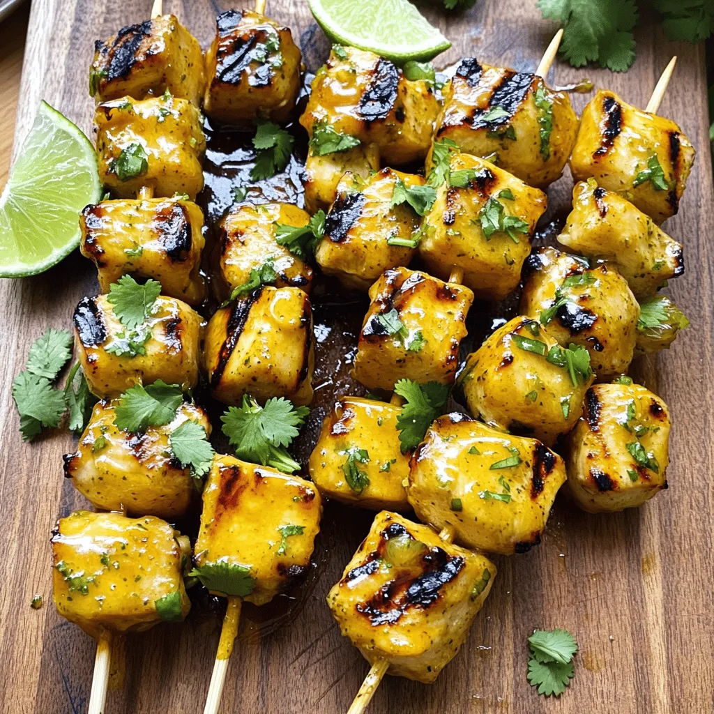 Für die leckeren Honig-Limetten-Hühnchenspieße brauchst du einige wichtige Zutaten. Diese sind: - 450 g Hähnchenbrust, in 2,5 cm große Würfel geschnitten - 60 ml Honig - 60 ml Limettensaft (frisch gepresst) - 30 ml Olivenöl - 2 Knoblauchzehen, fein gehackt Diese Zutaten geben dem Hähnchen einen tollen Geschmack. Das Hähnchenbrustfilet sorgt dafür, dass die Spieße zart und saftig bleiben. Die Gewürze sind wichtig für das Aroma. Du brauchst: - 1 Teelöffel gemahlener Kreuzkümmel - 1 Teelöffel geräuchertes Paprikapulver - Salz und Pfeffer nach Geschmack Die Marinade aus Honig, Limettensaft, Olivenöl und Gewürzen macht das Hähnchen besonders lecker. Diese Mischung hilft auch, das Hähnchen zart zu halten. Für die Zubereitung benötigst du einige Utensilien: - Spieße (aus Holz oder Metall) - Eine große Schüssel - Ein Grill Wenn du Holzspieße verwendest, weiche sie vorher in Wasser ein. So verbrennen sie nicht beim Grillen. Diese Utensilien machen die Zubereitung einfach und schnell. Für das vollständige Rezept, schau dir die [Full Recipe] an. Um die besten Honig-Limetten-Hühnchenspieße zu machen, musst du zuerst das Hähnchen marinieren. Nimm eine große Schüssel. Füge 60 ml Honig, 60 ml Limettensaft, 30 ml Olivenöl, 2 gehackte Knoblauchzehen, 1 Teelöffel Kreuzkümmel, 1 Teelöffel Paprikapulver, Salz und Pfeffer hinzu. Rühre alles gut um. Jetzt kommen die Hähnchenstücke dazu. Mische sie gut in der Marinade, damit alle Stücke bedeckt sind. Decke die Schüssel ab. Lass das Hähnchen mindestens 30 Minuten im Kühlschrank ziehen. So können die Aromen gut einziehen. Wenn das Hähnchen mariniert ist, bereite die Spieße vor. Wenn du Holzspieße verwendest, weiche sie 30 Minuten in Wasser ein. Das schützt sie vor dem Anbrennen. Dann nimm die marinierten Hähnchenstücke. Stecke sie auf die Spieße. Lass etwas Platz zwischen den Stückchen. So garen sie gleichmäßig und werden schön saftig. Jetzt kommt der spannendste Teil: das Grillen! Heize deinen Grill auf mittelhohe Hitze vor. Lege die Spieße auf den Grill und grille sie etwa 10-12 Minuten. Wende sie regelmäßig, damit sie gleichmäßig garen. Achte darauf, dass die Innentemperatur 75 °C erreicht. Das zeigt, dass das Hähnchen gut durch ist. Wenn sie fertig sind, nimm die Spieße vom Grill. Lass sie kurz ruhen. Vor dem Servieren kannst du sie mit frischem Koriander und einem Spritzer Limette garnieren. So sehen sie toll aus und schmecken noch besser! Schau dir auch das [Full Recipe] an, um alles genau nachzulesen. Die Marinierzeit ist wichtig für den Geschmack. Ich empfehle, das Hähnchen mindestens 30 Minuten zu marinieren. So ziehen die Aromen gut ein. Du kannst es auch bis zu zwei Stunden im Kühlschrank lassen, um den Geschmack zu intensivieren. Achte darauf, die Marinade gleichmäßig zu verteilen. Das sorgt dafür, dass jedes Stück gleich gut schmeckt. Grillen kann eine Kunst sein. Heize deinen Grill auf mittelhohe Hitze vor. Wenn du Holzspieße verwendest, weiche sie vorher in Wasser ein. Das verhindert, dass sie anbrennen. Lege die Spieße auf den Grill und wende sie regelmäßig. So garen sie gleichmäßig und bekommen schöne Grillstreifen. Achte darauf, dass das Hähnchen eine Innentemperatur von 75 °C erreicht. Das garantiert, dass es sicher und lecker ist. Die Präsentation macht viel aus. Richte die Spieße auf einem großen Teller an. Füge Limettenscheiben hinzu, um das Gericht lebendiger zu gestalten. Frischer Koriander sorgt für Farbe und Geschmack. Ein Spritzer Limette vor dem Servieren hebt das Aroma. Diese kleinen Details machen deine Honig-Limetten-Hühnchenspieße noch ansprechender. Für die vollständige Anleitung schau dir das [Full Recipe] an. {{image_4}} Eine tolle Idee ist, Gemüse zu den Spießen hinzuzufügen. Zucchini, Paprika und rote Zwiebeln passen perfekt. Schneide das Gemüse in gleich große Stücke. Mariniere es zusammen mit dem Hähnchen. So erhältst du bunte, leckere Spieße. Das Gemüse wird zart und süß. Es gibt dir auch mehr Nährstoffe. Du kannst die Marinade leicht anpassen. Für einen schärferen Geschmack füge etwas Chili oder Cayennepfeffer hinzu. Du kannst auch Sojasauce verwenden, um einen salzigen Kick zu bekommen. Eine Erdnusssoße macht die Spieße cremig und nussig. Nutze verschiedene Kräuter wie Thymian oder Rosmarin für neue Aromen. Wenn du kein Fleisch magst, probiere Tofu. Tofu nimmt die Marinade gut auf. Verwende festen Tofu und schneide ihn in Würfel. Du kannst auch Gemüse wie Auberginen oder Champignons verwenden. Diese Varianten sind lecker und gesund. Sie sind perfekt für Grillpartys oder als leichte Mahlzeit. Für die genauen Schritte und die vollständige Anleitung sieh dir bitte das [Full Recipe] an. Um die Honig-Limetten-Hühnchenspieße frisch zu halten, lege die Reste in einen luftdichten Behälter. Achte darauf, die Spieße gut abzukühlen, bevor du sie verpackst. So bleiben Geschmack und Textur besser erhalten. Die Reste halten sich im Kühlschrank etwa drei bis vier Tage. Wenn du dich für die Aufbewahrung entscheidest, stelle sicher, dass du sie vor dem Servieren gut aufwärmst. Du kannst auch die Marinade für das Hähnchen im Voraus zubereiten und das Hähnchen darin einfrieren. Fülle das marinierte Hähnchen in einen Gefrierbeutel und drücke die Luft heraus. So bleibt es bis zu drei Monate haltbar. Achte darauf, das Hähnchen im Kühlschrank über Nacht aufzutauen, bevor du es grillst. So kannst du die Spieße schnell und einfach zubereiten, wenn du Lust auf ein schnelles Abendessen hast. Um die Spieße wieder aufzuwärmen, lege sie auf einen Grill oder in eine Pfanne. Erhitze sie bei mittlerer Hitze, bis sie warm sind. So bleibt das Hähnchen saftig und zart. Du kannst auch die Mikrowelle nutzen, aber achte darauf, die Spieße in kurzen Intervallen zu erhitzen. Das verhindert, dass das Hähnchen trocken wird. Wenn du die Spieße wieder aufwärmst, gib einen Spritzer Limettensaft hinzu, um den frischen Geschmack zu erhalten. Du kannst die Spieße für mindestens 30 Minuten marinieren. Wenn du mehr Zeit hast, lasse sie bis zu 2 Stunden im Kühlschrank. So ziehen die Aromen tief ins Fleisch ein. Bei längerer Marinierzeit wird das Hähnchen besonders saftig und geschmackvoll. Ja, du kannst die Spieße auch im Ofen zubereiten. Heize den Ofen auf 200 °C vor. Lege die Spieße auf ein Backblech mit Backpapier. Grillen sie die Spieße für etwa 15 bis 20 Minuten. Wende sie einmal, damit sie gleichmäßig garen. Achte darauf, dass das Hähnchen eine Innentemperatur von 75 °C erreicht. Zu den Spießen passen viele Beilagen. Hier sind einige Vorschläge: - Frischer Salat mit Limetten-Dressing - Reis oder Quinoa - Gegrilltes Gemüse wie Paprika und Zucchini - Tortillas für einen Wrap - Dips wie Guacamole oder Salsa Wenn du mehr Inspiration brauchst, schau dir das vollständige Rezept an. Die Herstellung von Honig-Limetten-Hühnchenspießen ist einfach und lecker. Wir haben die Zutaten, das Marinieren und die Grilltechniken besprochen. Du hast Tipps sowie Variationen für jeden Geschmack. Auch die Aufbewahrung der Reste ist wichtig. Wenn du diese Schritte befolgst, kannst du köstliche Spieße zubereiten, die jeden erfreuen. Probiere sie aus und genieße jede Biss!