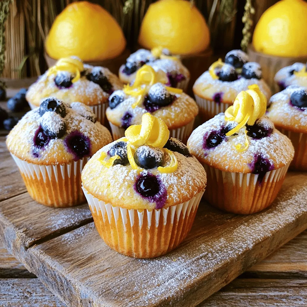 Um köstliche Lemon Blueberry Muffins zu machen, brauchen Sie: - 1 ½ Tassen Allzweckmehl - 1 Teelöffel Backpulver - ½ Teelöffel Natron - ¼ Teelöffel Salz - ½ Tasse ungesalzene Butter, weich - ½ Tasse Kristallzucker - 2 große Eier - 1 Teelöffel Vanilleextrakt - Abrieb von 1 Zitrone - ½ Tasse Buttermilch - 1 ½ Tassen frische Heidelbeeren - 2 Esslöffel Zitronensaft Diese Zutaten bilden die Basis für unsere leckeren Muffins. Jeder Biss bringt frischen Geschmack in jeden Tag. Falls Sie Allergien haben, gibt es gute Alternativen: - Verwenden Sie glutenfreies Mehl, wenn Sie glutenfrei essen. - Ersetzen Sie die Eier mit Apfelmus oder Chiasamen für vegane Muffins. - Nutzen Sie pflanzliche Butter anstelle von normaler Butter. Diese Optionen erlauben es jedem, die Muffins zu genießen. Beide Heidelbeerarten haben ihre Vorzüge: - Frische Heidelbeeren sind saftig und süß. Sie geben den Muffins eine tolle Textur. - Gefrorene Heidelbeeren sind praktisch und das ganze Jahr über verfügbar. Sie sind oft günstiger. Verwendungstipps: - Wenn Sie gefrorene Heidelbeeren nutzen, tauen Sie sie vorher auf. Tupfen Sie sie trocken, um zu verhindern, dass der Teig zu nass wird. - Fügen Sie die Beeren erst am Ende hinzu, um ein Zerdrücken zu vermeiden. So können Sie die perfekte Auswahl treffen und den besten Geschmack erzielen. Für das gesamte Rezept schauen Sie sich das [Full Recipe] an. - Heizen Sie den Ofen auf 190°C (375°F) vor. - Bereiten Sie das Muffinblech vor, indem Sie es mit Papierförmchen auslegen oder leicht einfetten. - Mischen Sie in einer Schüssel das Mehl, Backpulver, Natron und Salz gut. - In einer anderen großen Schüssel schlagen Sie die weiche Butter mit dem Zucker. Mischen Sie dies 3-4 Minuten lang, bis es leicht und luftig ist. - Fügen Sie die Eier nacheinander hinzu und rühren Sie gut um. - Geben Sie das Vanilleextrakt und den Zitronenabrieb hinzu. - Fügen Sie die Mehlmischung und die Buttermilch abwechselnd hinzu. Beginnen Sie mit einem Drittel des Mehls, dann die Hälfte der Buttermilch. - Wiederholen Sie das, bis alles gut vermischt ist. - Um Klumpen zu vermeiden, mischen Sie nur so lange, bis alles kombiniert ist. - Fügen Sie die Heidelbeeren und den Zitronensaft vorsichtig mit einem Spatel hinzu. - Verteilen Sie den Teig gleichmäßig in die Muffinförmchen. Füllen Sie jedes Förmchen zu etwa ¾. - Backen Sie die Muffins für 18-20 Minuten im Ofen. - Überprüfen Sie die Muffins mit einem Zahnstocher. Er sollte sauber herauskommen, wenn sie fertig sind. - Lassen Sie die Muffins 5 Minuten im Blech abkühlen, bevor Sie sie auf ein Kuchengitter legen. Sie können die Muffins warm oder bei Zimmertemperatur servieren. Ein Hauch von Puderzucker macht sie noch schöner. Beim Backen können manchmal Probleme auftreten. Hier sind einige häufige Probleme: - Muffins gehen nicht auf: Dies kann an alten Backpulver oder Natron liegen. Überprüfen Sie das Verfallsdatum. - Muffins sind zu trocken: Messen Sie die Zutaten genau. Zu viel Mehl macht die Muffins trocken. - Muffins sind zu feucht: Mischen Sie die Zutaten nicht zu lange. Übermixen kann die Textur ruinieren. Für die perfekte Konsistenz, versuchen Sie, die trockenen und feuchten Zutaten separat zu mischen. Fügen Sie die feuchten Zutaten langsam zu den trockenen hinzu. Um den Geschmack zu verbessern, können Sie zusätzliche Zutaten verwenden. Hier sind einige Ideen: - Nüsse: Walnüsse oder Mandeln geben einen knackigen Biss. - Zimt: Eine Prise Zimt verstärkt den Geschmack. - Zitrusschale: Fügen Sie mehr Zitronen- oder Limettenschale hinzu. Eine Zitrusglasur oder Streusel kann den Muffins eine besondere Note verleihen. Mischen Sie Puderzucker mit Zitronensaft für die Glasur. Die Präsentation macht einen großen Unterschied. Hier sind einige Tipps: - Servieren: Stellen Sie die Muffins auf eine schöne Platte. Fügen Sie frische Beeren hinzu. - Puderzucker: Bestäuben Sie die Muffins mit Puderzucker, um sie ansprechend zu machen. - Fototipps: Nutzen Sie natürliches Licht für Fotos. Helle Hintergründe heben die Farben hervor. Für das Rezept schauen Sie sich die [Full Recipe] an. {{image_4}} Zitronen-Heidelbeer-Muffins sind sehr lecker. Du kannst sie mit anderen Zutaten verfeinern. Probiere, einen Esslöffel Mohn oder Walnüsse hinzuzufügen. Diese geben den Muffins eine besondere Note. Du kannst auch die Menge an Zitronenschale erhöhen. Das verstärkt den frischen Geschmack. Wenn du gerne andere Aromen magst, passe das Rezept an. Füge Zimt oder Muskatnuss hinzu für einen warmen, würzigen Geschmack. Du kannst die Muffins auch mit einem Zuckerguss überziehen. Ein Zitronenguss macht sie noch köstlicher. Heidelbeeren sind toll, aber du kannst sie leicht ersetzen. Probiere Himbeeren, Erdbeeren oder Brombeeren. Diese Früchte bringen neue Aromen in deine Muffins. Du kannst auch Äpfel verwenden. Schneide sie in kleine Stücke und füge sie dem Teig hinzu. Pfirsiche sind ebenfalls eine gute Wahl. Sie machen die Muffins saftig und süß. Kombinationen aus verschiedenen Früchten sind auch spannend. Mische Heidelbeeren mit Erdbeeren für einen fruchtigen Genuss. Die Möglichkeiten sind endlos und machen das Backen aufregend. Wenn du glutenfrei backen möchtest, gibt es einfache Anpassungen. Ersetze das Weizenmehl durch glutenfreies Mehl. Achte darauf, ein Mehl mit Bindemittel zu verwenden. Das hilft, die Muffins locker zu halten. Du kannst auch Mandelmehl oder Kokosmehl ausprobieren. Der Geschmack bleibt auch glutenfrei gut. Die Muffins können leicht anders in der Konsistenz sein. Sie werden vielleicht nicht ganz so fluffig, aber trotzdem sehr lecker. Achte darauf, die Backzeit zu überprüfen, da sie sich ändern kann. Genieß deine glutenfreien Muffins mit frischen Früchten oder einem Hauch von Zimt. Für das vollständige Rezept schau dir die Zesty Lemon Blueberry Bliss Muffins an. Um die Muffins frisch zu halten, bewahre sie in einem luftdichten Behälter auf. So bleiben sie weich und lecker. Alternativ kannst du sie in Frischhaltefolie wickeln. Das schützt sie vor Luft und Feuchtigkeit. Stelle sicher, dass die Muffins vollständig abgekühlt sind, bevor du sie lagerst. Bei Raumtemperatur sind sie bis zu drei Tage haltbar. Im Kühlschrank halten sie etwas länger, bis zu einer Woche. Du kannst die Muffins auch einfrieren. So hast du immer einen leckeren Snack bereit. Lasse die Muffins zuerst vollständig abkühlen. Dann lege sie in einen Gefrierbeutel oder einen luftdichten Behälter. Drücke die Luft heraus, bevor du sie verschließt. Sie sind bis zu drei Monate gefroren haltbar. Zum Auftauen nimm die Muffins einfach aus dem Gefrierfach und lasse sie bei Raumtemperatur stehen. Du kannst sie auch in der Mikrowelle für 15-20 Sekunden erwärmen. Wenn du die Muffins aufwärmen möchtest, gibt es zwei gute Methoden. Du kannst die Muffins in der Mikrowelle aufwärmen. Stelle sie für 10-15 Sekunden hinein, um sie warm zu machen. Achte darauf, sie nicht zu lange zu erwärmen, damit sie nicht austrocknen. Eine andere Option ist der Ofen. Heize den Ofen auf 180°C vor und lege die Muffins für etwa 5-10 Minuten hinein. So bleiben sie schön saftig. Lemon Blueberry Muffins halten sich gut. Bei Raumtemperatur bleiben sie 2 bis 3 Tage frisch. Lagern Sie sie in einem luftdichten Behälter. Im Kühlschrank bleiben sie 5 bis 7 Tage haltbar. Kühlen Sie sie gut ab, bevor Sie sie einlagern. So bleibt die Textur weich und lecker. Ja, gefrorene Heidelbeeren sind eine tolle Option. Sie können sie direkt aus dem Gefrierfach verwenden. Fügen Sie sie am besten gefroren zum Teig hinzu. Das verhindert, dass sie matschig werden. Achten Sie darauf, die gefrorenen Beeren nicht zu lange zu mischen. So bleibt der Teig schön und gleichmäßig. Rohen Muffin-Teig können Sie im Kühlschrank aufbewahren. Lagern Sie ihn in einem luftdichten Behälter. So bleibt der Teig frisch für bis zu 2 Tage. Wenn Sie später backen möchten, heizen Sie den Ofen vor. Füllen Sie die Muffinförmchen und backen Sie sie wie gewohnt. Alternativ können Sie den Teig auch einfrieren. Teilen Sie ihn in Portionen und lagern Sie ihn in Gefrierbeuteln. So haben Sie jederzeit frischen Muffin-Teig bereit. Wir haben heute alles Wichtige über die perfekten Heidelbeer-Muffins behandelt. Du hast die Zutatenliste, die besten Tricks und die wichtigsten Variationen kennengelernt. Zudem weißt du jetzt, wie du die Muffins richtig lagerst und aufbewahrst. Muffins sind einfach und vielseitig. Sie bringen Spaß in deine Küche und Freude auf deinen Tisch. Fang an, diese Rezepte auszuprobieren, und genieße die Ergebnisse. Happy Baking!
