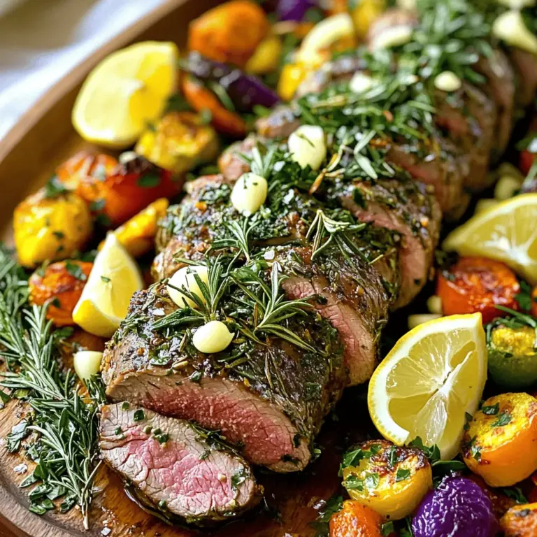 Die Hauptzutaten sind einfach und frisch. Hier ist, was Sie brauchen: - 450 g Schweinefilet - 3 Esslöffel frischer Rosmarin, gehackt - 2 Esslöffel frischer Thymian, gehackt - 2 Esslöffel frische Petersilie, gehackt - 4 Knoblauchzehen, fein gehackt - 2 Esslöffel Dijon-Senf - 3 Esslöffel Olivenöl - Salz und Pfeffer nach Geschmack - 1 Teelöffel Zitronenschale - 1 Teelöffel Honig Diese Zutaten sind die Basis für ein saftiges und zartes Gericht. Das Schweinefilet bleibt durch die Kräuter und die Marinade sehr geschmackvoll. Die Gewürze und Kräuter geben dem Gericht den besonderen Kick. Rosmarin, Thymian und Petersilie sind klassisch. Diese Kräuter bringen Frische und Tiefe ins Gericht. Knoblauch sorgt für eine würzige Note. Dijon-Senf und Honig geben der Marinade eine süß-würzige Balance. Zitronenschale bringt einen Hauch von Frische, der das Gericht lebendig macht. Falls Sie keine frischen Kräuter haben, können Sie auch getrocknete verwenden. Achten Sie darauf, die Menge zu reduzieren, da getrocknete Kräuter intensiver sind. Für eine andere Geschmacksrichtung probieren Sie verschiedene Senfsorten oder fügen Sie Chili für Schärfe hinzu. Ein gutes Küchenwerkzeug ist ein Fleischthermometer. Damit messen Sie die Innentemperatur des Schweinefilets präzise. Für die Präsentation können Sie frische Kräuter und Zitronenscheiben verwenden. Diese machen das Gericht nicht nur schöner, sondern bringen auch zusätzlichen Geschmack. Das vollständige Rezept finden Sie in der [Full Recipe]. Heizen Sie Ihren Ofen auf 200°C vor. Dies hilft, das Schweinefilet gleichmäßig zu garen. Während der Ofen aufheizt, bereiten Sie das Filet vor. Tupfen Sie das Fleisch mit Küchenpapier trocken. Dies sorgt für eine bessere Kruste. Legen Sie das Filet in eine Auflaufform, wo es später braten wird. In einer kleinen Schüssel vermengen Sie die Kräuter und Gewürze. Für die Paste benötigen Sie: - 3 Esslöffel frischer Rosmarin, gehackt - 2 Esslöffel frischer Thymian, gehackt - 2 Esslöffel frische Petersilie, gehackt - 4 Knoblauchzehen, fein gehackt - 2 Esslöffel Dijon-Senf - 3 Esslöffel Olivenöl - 1 Teelöffel Zitronenschale - 1 Teelöffel Honig - Salz und Pfeffer nach Geschmack Mischen Sie alles gut, bis eine gleichmäßige Paste entsteht. Diese Mischung verleiht dem Filet einen tollen Geschmack. Reiben Sie die Kräuterpaste gleichmäßig über das Schweinefilet. Achten Sie darauf, dass das gesamte Fleisch bedeckt ist. Dies stellt sicher, dass der Geschmack überall hinkommt. Braten Sie das Filet im vorgeheizten Ofen. Lassen Sie es etwa 25-30 Minuten garen. Überprüfen Sie die Innentemperatur. Sie sollte 63°C erreichen. Nehmen Sie das Filet aus dem Ofen und lassen Sie es 5-10 Minuten ruhen. So bleiben die Säfte im Fleisch. Schneiden Sie das Filet dann in Medaillons und richten Sie es auf einer Servierplatte an. Genießen Sie Ihr Gericht! Wählen Sie frische Kräuter für den besten Geschmack. Ich empfehle Rosmarin, Thymian und Petersilie. Hacken Sie sie fein, um die Aromen zu intensivieren. Mischen Sie die Kräuter mit Knoblauch und Dijon-Senf. Diese Kombination sorgt für einen tollen Geschmack. Denken Sie daran, die Mischung gleichmäßig aufzutragen. So zieht der Geschmack in das Fleisch und macht es saftig. Die beste Methode für das Schweinefilet ist das Braten im Ofen. Heizen Sie den Ofen auf 200°C vor. Nutzen Sie ein Fleischthermometer, um die Innentemperatur zu überprüfen. Ein perfektes Filet hat eine Temperatur von 63°C. Lassen Sie es nach dem Braten ruhen, damit die Säfte sich setzen. So bleibt das Filet zart und saftig. Vermeiden Sie es, das Filet zu oft zu bewegen. Das kann die Kruste beschädigen. Ein weiterer Fehler ist das Überkochen. Das macht das Fleisch trocken. Achten Sie darauf, das Filet nach der angegebenen Zeit zu prüfen. Wenn Sie die Innentemperatur erreichen, nehmen Sie das Filet sofort aus dem Ofen. Diese Tipps helfen, ein perfektes Gericht zu kreieren. Für die vollständige Anleitung und das Rezept sehen Sie sich das [Full Recipe] an. {{image_4}} Sie können dieses Gericht leicht anpassen. Probieren Sie Basilikum oder Oregano anstelle von Rosmarin. Diese Kräuter bringen einen anderen Geschmack. Ein Hauch von Estragon kann auch spannend sein. Mischen Sie verschiedene Kräuter, um neue Aromen zu entdecken. Lassen Sie Ihrer Kreativität freien Lauf! Die Marinade ist der Schlüssel zu einem leckeren Gericht. Sie können verschiedene Öle verwenden, wie Avocado- oder Traubenkernöl. Diese Öle fügen einen feinen Geschmack hinzu. Fügen Sie etwas Balsamico-Essig hinzu, um Säure und Tiefe zu schaffen. Ein Spritzer Sojasauce kann auch wunderbar harmonieren. Experimentieren Sie mit verschiedenen Zutaten, um Ihre perfekte Marinade zu finden. Die Präsentation ist wichtig, um das Gericht ansprechend zu gestalten. Servieren Sie das Filet mit geröstetem Gemüse wie Karotten und Zucchini. Ein frischer Salat mit Rucola und Kirschtomaten passt perfekt. Auch Püree aus Süßkartoffeln ist eine gute Wahl. Garnieren Sie das Gericht mit frischen Kräutern und Zitronenscheiben. So sieht es nicht nur gut aus, sondern schmeckt auch fantastisch! Für das komplette Rezept, schauen Sie sich die Details zum Kräuterinfundierten Rinderfilet an. Wenn Sie Rinderfilet übrig haben, lassen Sie es zuerst abkühlen. Wickeln Sie es dann gut in Frischhaltefolie oder Aluminiumfolie ein. So bleibt das Fleisch frisch. Sie können das Filet auch in einem luftdichten Behälter aufbewahren. Lagern Sie es im Kühlschrank. Ideal ist eine Lagerung von bis zu drei Tagen. Um das Rinderfilet wieder zu erwärmen, gibt es einige einfache Schritte. Nehmen Sie das Fleisch aus dem Kühlschrank und lassen Sie es bei Raumtemperatur etwa 15 Minuten stehen. Heizen Sie dann den Ofen auf 150°C vor. Wickeln Sie das Filet in Aluminiumfolie. Legen Sie es auf ein Backblech und erwärmen Sie es für 10 bis 15 Minuten. So bleibt das Fleisch zart und saftig. Eine Mikrowelle kann auch funktionieren, aber das Filet könnte trocken werden. Die Haltbarkeit des Rinderfilets hängt von der Lagerung ab. Im Kühlschrank bleibt es bis zu drei Tage frisch. Wenn Sie es länger aufbewahren möchten, können Sie das Filet einfrieren. In einem luftdichten Behälter oder gut eingewickelt bleibt es im Gefrierfach bis zu drei Monate haltbar. Achten Sie darauf, das Fleisch gut zu kennzeichnen, damit Sie wissen, wann Sie es eingefroren haben. So genießen Sie auch später noch den vollen Geschmack! Das Schweinefilet braucht etwa 25 bis 30 Minuten im Ofen. Überprüfen Sie die Innentemperatur. Sie sollte 63°C erreichen. So bleibt das Fleisch saftig und zart. Zu langes Garen macht es trocken. Verwenden Sie ein Fleischthermometer für beste Ergebnisse. Zu diesem Gericht passen viele Beilagen. Hier sind einige Ideen: - Geröstetes Gemüse - Kartoffelpüree - Quinoa-Salat - Grüner Salat - Gebratene Pilze Diese Beilagen ergänzen den Geschmack des Rinderfilets. Sie bieten auch schöne Farben auf dem Teller. Ja, Sie können das Rezept im Voraus zubereiten. Marinieren Sie das Schweinefilet bis zu einem Tag vorher. Lassen Sie es gut im Kühlschrank ziehen. Am Tag des Servierens einfach backen. So sparen Sie Zeit und der Geschmack wird intensiv. Das Kräuterinfundierte Rinderfilet ist ein Genuss. Wir haben die besten Zutaten und Gewürze besprochen. Du weißt jetzt, wie du das Filet richtig marinierst und brätst. Tipps helfen dir, Fehler zu vermeiden und die perfekte Kräutermischung zu finden. Variationen und Beilagen erweitern deine Möglichkeiten. Denk auch an die Lagerung von Resten. Mit diesen Tipps bereitest du in Zukunft ein tolles Gericht zu. Setze das Wissen um und verwöhne deine Gäste!