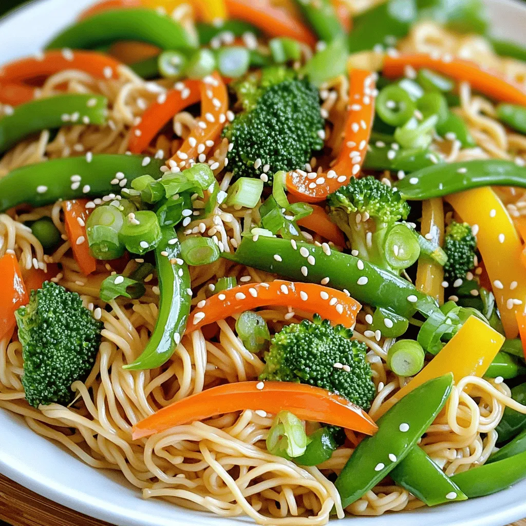 Hier sind die Zutaten, die du für dein einfaches Veggie Chow Mein brauchst: - 200 g Chow Mein Nudeln - 2 Esslöffel Pflanzenöl - 1 Tasse Paprika (bunte Farben), dünn geschnitten - 1 Tasse Zuckerschoten, geputzt - 1 mittlere Karotte, in feine Streifen geschnitten (Julienne) - 1 Tasse Brokkoliröschen - 3 Knoblauchzehen, fein gehackt - 1 Esslöffel frischer Ingwer, gerieben - 4 Esslöffel Sojasauce - 1 Esslöffel Sesamöl - 1 Teelöffel Zucker - Salz und Pfeffer nach Geschmack - 2 Frühlingszwiebeln, gehackt (zum Garnieren) - Sesamkörner (zum Garnieren) Die obigen Mengen reichen für 4 Portionen. Jeder wird satt und glücklich sein. Du kannst die Zutaten nach Belieben anpassen. Jede Portion enthält etwa: - Kalorien: 320 kcal - Fett: 10 g - Kohlenhydrate: 50 g - Eiweiß: 8 g - Ballaststoffe: 4 g Diese Nährwerte helfen dir, gesunde Entscheidungen zu treffen. Du kannst auch mehr Gemüse hinzufügen, um die Ballaststoffe zu erhöhen. So bleibt dein Gericht bunt und nährstoffreich. Für die vollständigen Zubereitungsschritte schaue dir das [Full Recipe] an. Zuerst koche die Chow Mein Nudeln. Folge den Anweisungen auf der Verpackung. Das ist wichtig. Die Nudeln sind die Basis für dein Gericht. Nach dem Kochen gut abtropfen lassen. Spüle sie dann mit kaltem Wasser ab. Das verhindert, dass sie kleben. Stelle sie beiseite, während du das Gemüse vorbereitest. Jetzt erhitze das Pflanzenöl in einer großen Pfanne oder einem Wok. Nutze mittlere Hitze für beste Ergebnisse. Füge den gehackten Knoblauch und den geriebenen Ingwer hinzu. Rühre alles etwa 30 Sekunden lang. Du wirst den Duft lieben! Dann kommen die bunten Paprika, die Zuckerschoten, die Karotten und der Brokkoli in die Pfanne. Brate das Gemüse für 5 bis 7 Minuten. Es sollte zart und knackig sein. Das Anbraten gibt dem Gemüse Geschmack und Textur. Schiebe das Gemüse auf eine Seite der Pfanne. In den freien Bereich kommen die gekochten Chow Mein Nudeln. Gieße die Sojasauce, das Sesamöl und den Zucker darüber. Mische alles gut durch, damit die Nudeln das Aroma aufnehmen. Würze das Gericht mit Salz und Pfeffer. Brate alles für weitere 2 bis 3 Minuten. So wird alles gut warm und lecker. Transferiere das Chow Mein auf eine Servierplatte. Garnieren kannst du es mit Frühlingszwiebeln und Sesamkörnern. So sieht es schön aus! Das ist dein einfaches Veggie Chow Mein Rezept. Schnell, gesund und voller Geschmack! Du kannst das vollständige Rezept [hier](#) finden. Um klebrige Nudeln zu vermeiden, gibt es einige einfache Tipps. Zuerst kochen Sie die Chow Mein Nudeln nach den Anweisungen. Spülen Sie die Nudeln nach dem Kochen unter kaltem Wasser ab. Dies hilft, die Stärke zu entfernen. Lassen Sie die Nudeln gut abtropfen. Wenn Sie die Nudeln in der Pfanne hinzufügen, stellen Sie sicher, dass das Gemüse heiß ist. Das verhindert, dass die Nudeln kleben bleiben. Das Rezept für Veggie Chow Mein ist sehr anpassbar. Sie können verschiedene Gemüsesorten verwenden. Zum Beispiel sind Pilze, Spinat oder Blumenkohl eine gute Wahl. Wenn Sie mehr Geschmack möchten, fügen Sie Chili oder frische Kräuter hinzu. Auch Nüsse oder Samen bringen einen tollen Crunch. Für eine herzhaftere Note können Sie Tofu, Tempeh oder Seitan hinzufügen. Experimentieren Sie mit verschiedenen Soßen, um neue Aromen zu entdecken. Um das Gericht gesünder zu machen, können Sie einige Änderungen vornehmen. Verwenden Sie Vollkornnudeln anstelle von normalen Chow Mein Nudeln. Das erhöht den Ballaststoffgehalt. Fügen Sie mehr Gemüse hinzu, um die Nährstoffe zu steigern. Brokkoli, Karotten und Paprika sind tolle Optionen. Reduzieren Sie die Menge an Öl, um Kalorien zu sparen. Stattdessen können Sie Gemüsebrühe verwenden, um das Gemüse zu braten. Auch die Verwendung von weniger Sojasauce kann den Salzgehalt senken. {{image_4}} Wenn Sie mehr Protein möchten, fügen Sie Tofu, Tempeh oder Seitan hinzu. Diese Zutaten sind einfach zu finden und sehr nahrhaft. Tofu hat eine sanfte Textur und nimmt den Geschmack gut auf. Tempeh hat einen nussigen Geschmack und eine feste Konsistenz. Seitan ist weich und hat eine fleischähnliche Textur. Schneiden Sie das Protein in kleine Stücke und braten Sie es zusammen mit dem Gemüse an. So wird Ihr Chow Mein noch schmackhafter und sättigender. Haben Sie frisches Gemüse zur Hand? Nutzen Sie saisonale Optionen, um Ihr Chow Mein zu variieren. Im Frühling sind Spargel und Erbsen großartig. Im Sommer können Sie Zucchini und Auberginen verwenden. Im Herbst sind Kürbis und Rosenkohl lecker. Im Winter passen Grünkohl und Karotten gut. Diese Anpassungen sorgen für frische Aromen und schöne Farben in Ihrem Gericht. Möchten Sie eine glutenfreie Version? Verwenden Sie glutenfreie Chow Mein Nudeln oder Reisnudeln. Achten Sie darauf, glutenfreie Sojasauce zu wählen. Diese Produkte sind heutzutage leicht erhältlich. Das Rezept bleibt dennoch lecker und nahrhaft. So genießen Sie Ihr Chow Mein ohne Gluten und mit vollem Geschmack. Um Reste von deinem Easy Veggie Chow Mein aufzubewahren, folge diesen Schritten. Lass das Gericht zuerst auf Raumtemperatur abkühlen. Dann fülle es in einen luftdichten Behälter. Achte darauf, dass der Behälter sauber ist. So bleibt das Essen frisch und lecker. Wenn du das Chow Mein wieder aufwärmen möchtest, nutze eine Pfanne oder die Mikrowelle. In der Pfanne erhitzt du das Gericht bei mittlerer Hitze. Füge etwas Wasser oder Öl hinzu, damit die Nudeln nicht austrocknen. In der Mikrowelle erwärmst du es in kurzen Intervallen. Rühre zwischendurch um, um gleichmäßige Wärme zu gewährleisten. Dein Easy Veggie Chow Mein bleibt im Kühlschrank etwa 3 bis 4 Tage frisch. Achte darauf, das Gericht gut zu verpacken. Wenn du es länger aufbewahren möchtest, kannst du auch einfrieren. In einem gefrierfesten Behälter hält es sich bis zu 3 Monate. Die Zubereitung von Easy Veggie Chow Mein dauert insgesamt etwa 20 Minuten. Die Vorbereitungszeit beträgt etwa 10 Minuten, und das Kochen nimmt weitere 10 Minuten in Anspruch. Diese schnelle Zeit macht es ideal für ein schnelles Abendessen oder ein Mittagessen. Ja, du kannst Chow Mein Nudeln durch andere Nudelarten ersetzen. Einige gute Alternativen sind Reisnudeln oder Udon-Nudeln. Achte darauf, die Garzeiten anzupassen, damit die Nudeln nicht zu weich werden. Verwende die gleiche Menge wie in der Rezeptur angegeben. Ja, fast alle Zutaten im Rezept sind vegan. Du kannst jedoch darauf achten, dass die Sojasauce keine tierischen Produkte enthält. Für das Sesamöl und den Zucker sind keine speziellen Alternativen nötig. Wenn du zusätzliche Proteinquellen möchtest, kannst du Tofu oder Tempeh hinzufügen. Für die vollständige Anleitung und Zutatenliste, schau dir das Full Recipe an. In diesem Artikel haben wir gelernt, wie man leckere Easy Veggie Chow Mein zubereitet. Wir haben die Zutaten und Mengen für vier Portionen aufgelistet. Die Schritt-für-Schritt-Anleitung zeigt, wie man alles richtig zubereitet. Außerdem haben wir Tipps gegeben, um das Gericht anzupassen. Variationen mit Proteinen und saisonalem Gemüse machen es noch besser. Zum Schluss sind die richtigen Lagerungshinweise wichtig für die Reste. Mit diesen Informationen kannst du leckeres, gesundes Chow Mein genießen. Probier es aus und entdecke deine eigenen Ideen für Abwandlungen!