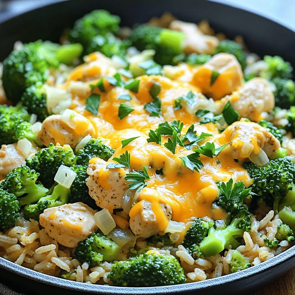 - 450 g Hähnchenbrustfilets ohne Knochen und Haut, gewürfelt - 1 Tasse ungekochter Vollkornreis - 2 Tassen Brokkoliröschen Diese Zutaten sind die Basis für die leckere Käse-Hähnchen-Brokkoli-Reis-Pfanne. Hähnchenbrustfilets sind leicht und gesund. Vollkornreis bringt Ballaststoffe. Brokkoliröschen sorgen für einen frischen Geschmack und eine schöne Farbe. - 1 Teelöffel Paprika - 1 Teelöffel Olivenöl - Salz und Pfeffer nach Geschmack Die Gewürze machen den Unterschied. Paprika gibt eine milde Schärfe und Farbe. Olivenöl sorgt für einen guten Geschmack und hilft beim Anbraten. Salz und Pfeffer sind die klassischen Gewürze, die alles abrunden. - Frische Petersilie Die frische Petersilie ist nicht nur schön anzusehen. Sie bringt auch einen frischen Geschmack ins Essen. Wenn du magst, kannst du sie als Garnitur verwenden. Für das komplette Rezept, schau dir die [Full Recipe] an. - Hähnchen anbraten Erhitze das Olivenöl in einer großen Pfanne. Füge die gewürfelten Hähnchenbruststücke hinzu. Brate sie für 6-8 Minuten an, bis sie goldbraun sind. - Würzen Würze das Hähnchen mit Salz, Pfeffer, und Paprika. Diese Gewürze geben dem Hähnchen viel Geschmack. - Zwiebel und Knoblauch sautieren Nehme das angebratene Hähnchen aus der Pfanne. Füge die gehackte Zwiebel und den fein gehackten Knoblauch hinzu. Sautiere sie für 3-4 Minuten, bis die Zwiebel weich ist. - Reis einrühren Gib den ungekochten Vollkornreis in die Pfanne. Rühre alles gut um. So wird der Reis mit dem Gemüse vermischt. - Hühnerbrühe dazu gießen Gieße die Hühnerbrühe in die Pfanne. Bringe alles zum Kochen. - Brokkoli einrühren Sobald die Mischung kocht, reduziere die Hitze auf niedrig. Füge die Brokkoliröschen hinzu und rühre vorsichtig um. - Deckel aufsetzen und köcheln lassen Setze den Deckel auf die Pfanne. Lasse alles 20 Minuten köcheln, bis der Reis gar ist. - Hähnchen zurückgeben Gib das vorgegarte Hähnchen zurück in die Pfanne. Mische alles gut. - Käse gleichmäßig verteilen Streue den geriebenen Cheddar-Käse gleichmäßig über die Mischung. Decke die Pfanne für ein paar Minuten ab, damit der Käse schmelzen kann. Für das vollständige Rezept kannst du die [Full Recipe] anschauen. Die Ein-Pfannen-Methode macht das Kochen einfach. Sie sparen Zeit und Geschirr. Alles kocht zusammen in einer Pfanne. Dies bringt die Aromen perfekt zusammen. So bleibt das Hähnchen saftig und der Reis lecker. Achten Sie auf die Garzeit für Reis und Brokkoli. Vollkornreis braucht etwa 20 Minuten. Brokkoli sollte nur 5-7 Minuten kochen. So bleibt er knackig und frisch. Überkochen Sie ihn nicht, sonst wird er matschig. Rühren Sie den Brokkoli vorsichtig ein, damit er gleichmäßig gart. Fügen Sie weitere Gewürze hinzu, um den Geschmack zu verstärken. Zum Beispiel schmeckt etwas Zitronensaft frisch und lebhaft. Auch italienische Kräuter wie Oregano oder Basilikum passen gut. Experimentieren Sie mit verschiedenen Zutaten. So finden Sie Ihren perfekten Geschmack. Für die vollständige Anleitung schauen Sie sich das [Full Recipe] an. {{image_4}} Für eine vegetarische Version tauschen Sie das Hähnchen gegen Tofu aus. Tofu hat eine ähnliche Konsistenz. Schneiden Sie den Tofu in Würfel. Braten Sie ihn dann in Olivenöl an. Würzen Sie ihn mit Salz und Pfeffer, genau wie das Hähnchen. So bleibt der Geschmack toll. Tofu nimmt die Aromen gut auf und wird eine leckere Basis für Ihr Gericht. Sie können andere Gemüsesorten hinzufügen. Karotten, Erbsen oder Paprika passen gut dazu. Schneiden Sie das Gemüse klein, damit es schnell gart. Fügen Sie das Gemüse zusammen mit dem Brokkoli hinzu. So wird das Gericht bunter und gesünder. Experimentieren Sie mit verschiedenen Kombinationen, um Ihren Lieblingsmix zu finden. Cheddar-Käse ist der Hauptkäse in diesem Gericht. Sie können jedoch auch andere Käsesorten verwenden. Gouda oder Mozzarella sind ebenfalls gute Alternativen. Beide schmelzen gut und bringen einen anderen Geschmack. Experimentieren Sie mit verschiedenen Käsesorten, um neue Geschmäcker zu entdecken. Wählen Sie den Käse, der Ihnen am besten gefällt, und lassen Sie ihn über dem Gericht schmelzen. Wenn Sie mehr über die Zubereitung erfahren möchten, schauen Sie sich das [Full Recipe] an. Um Ihre Reste frisch zu halten, lagern Sie sie in einem luftdichten Behälter. Lassen Sie das Gericht zuerst auf Raumtemperatur abkühlen. Stellen Sie sicher, dass der Behälter gut verschlossen ist. So bleibt das Gericht lecker und sicher. Wenn Sie die Reste aufwärmen möchten, nutzen Sie einen Topf oder die Mikrowelle. In einem Topf geben Sie etwas Wasser hinzu, damit das Gericht nicht austrocknet. Erhitzen Sie es bei mittlerer Hitze und rühren Sie gelegentlich um. In der Mikrowelle decken Sie den Behälter ab, um Spritzer zu vermeiden. Erhitzen Sie es in kurzen Intervallen und rühren Sie dazwischen um. Die Reste sind im Kühlschrank etwa 3 bis 4 Tage haltbar. Achten Sie darauf, das Gericht gut zu lagern. Wenn Sie die Reste länger aufbewahren möchten, frieren Sie sie ein. In einem Gefrierbehälter halten sie sich bis zu 3 Monate. So können Sie Ihre Cheesy Chicken Broccoli Rice Skillet später genießen. Die Zubereitungszeit beträgt 10 Minuten. Die gesamte Zeit für das Gericht liegt bei 45 Minuten. Dies umfasst das Anbraten des Hähnchens, das Kochen des Reises und das Garen des Brokkolis. Es ist ein schnelles und einfaches Rezept. Ja, Sie können das Rezept im Voraus zubereiten. Kochen Sie das Gericht und lassen Sie es abkühlen. Teilen Sie es in Portionen auf und lagern Sie es im Kühlschrank. Dies macht das Mittagessen oder Abendessen einfach. Wenn Sie bereit sind, können Sie es einfach aufwärmen. Das Rezept kann glutenfrei sein, wenn Sie den richtigen Reis verwenden. Wählen Sie glutenfreien Reis oder Quinoa. Überprüfen Sie auch die Hühnerbrühe, um sicherzustellen, dass sie glutenfrei ist. So genießen Sie das Gericht ohne Gluten. Um das Gericht gesünder zu gestalten, können Sie einige Kalorien und Fette reduzieren. Verwenden Sie weniger Käse oder wählen Sie fettarmen Käse. Ersetzen Sie den Reis durch Blumenkohlreis für weniger Kohlenhydrate. Fügen Sie zusätzliches Gemüse hinzu, um Nährstoffe zu erhöhen. In diesem Beitrag haben wir die besten Zutaten für unser Cheesy Chicken Broccoli Rice Skillet besprochen. Wir haben die Zubereitung in einfachen Schritten erklärt und nützliche Tipps gegeben. Die Ein-Pfannen-Methode spart Zeit und macht das Kochen leicht. Variationen bieten dir kreative Möglichkeiten, das Gericht anzupassen. Denk daran, Reste richtig zu lagern, um sie frisch zu halten. Mit den FAQs hast du alle Antworten, die du brauchst. Jetzt kannst du dein eigenes, leckeres Gericht ohne großen Aufwand genießen. Viel Spaß beim Kochen!