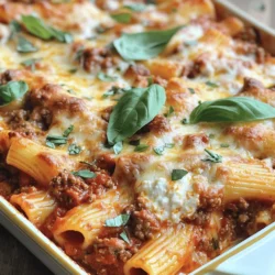 - 340 g Ziti-Nudeln - 450 g Rinder- oder Truthahnhackfleisch - 480 g Ricotta-Käse - 480 g geriebener Mozzarella-Käse - 100 g geriebener Parmesan-Käse Die Basis für einfaches Baked Ziti sind die Ziti-Nudeln. Sie sind perfekt für diese Art von Gericht. Das Hackfleisch gibt dem Ziti einen herzhaften Geschmack. Ich empfehle, Rinder- oder Truthahnhackfleisch zu verwenden. Die Käsesorten sind wichtig. Ricotta bringt Cremigkeit, während Mozzarella und Parmesan für den Käsegeschmack sorgen. - 2 Esslöffel Olivenöl - 2 Teelöffel getrocknete italienische Kräuter (Basilikum, Oregano, Thymian) - Salz und Pfeffer nach Geschmack Olivenöl ist ideal zum Anbraten von Zwiebeln und Knoblauch. Die italienischen Kräuter geben dem Gericht Tiefe. Salz und Pfeffer bringen alles zusammen und machen die Aromen lebendig. - 1 Zwiebel - 3 Knoblauchzehen - Frische Kräuter zur Garnitur Zwiebeln und Knoblauch bringen Geschmack und Duft. Sie sind die Grundlage für die Sauce. Frische Kräuter, wie Basilikum oder Petersilie, sind tolle Garnituren. Sie geben dem Gericht Farbe und Frische. Für das vollständige Rezept schauen Sie sich die [Full Recipe] an. Um die Ziti-Nudeln zu machen, koche ich sie gemäß der Packungsanweisung. Ich verwende einen großen Topf mit viel Wasser. Es ist wichtig, die Nudeln al dente zu kochen. Nach dem Kochen gieße ich die Nudeln ab und stelle sie beiseite. Während die Nudeln kochen, erhitze ich 2 Esslöffel Olivenöl in einer großen Pfanne. Ich gebe die gewürfelte Zwiebel und den gehackten Knoblauch in die Pfanne und brate sie an. Nach 3-4 Minuten sind die Zwiebeln weich. Dann füge ich 450 g Hackfleisch hinzu und brate es, bis es braun ist. Das dauert etwa 5-7 Minuten. Ich mische 800 g gehackte Tomaten und 425 g Tomatensauce. Mit 2 Teelöffeln italienischen Kräutern, Salz und Pfeffer würze ich die Mischung. Ich lasse die Sauce 10 Minuten köcheln. In einer großen Schüssel mische ich die gekochten Ziti-Nudeln mit 480 g Ricotta-Käse und der Hälfte des geriebenen Mozzarella. Ich vermenge alles gut. Dann falte ich die Fleischsauce vorsichtig unter die Nudel-Mischung. Das sorgt dafür, dass alles gleichmäßig verteilt wird. Ich übertrage die Mischung in eine gefettete Auflaufform. Zum Schluss bestreue ich die oberste Schicht mit dem restlichen Mozzarella und 100 g Parmesan. Für das Backen folge ich der Anleitung im Full Recipe. Um das beste Ergebnis zu erzielen, kochen Sie die Ziti-Nudeln al dente. Das bedeutet, sie sollten weich, aber noch leicht fest sein. Achten Sie darauf, die Nudeln nicht zu lange zu kochen. Wenn Sie die Nudeln abgießen, geben Sie sie sofort in kaltes Wasser. So verhindern Sie, dass sie weiter garen. Bei der Backzeit ist es wichtig, die richtige Zeit einzuhalten. Decken Sie die Auflaufform anfangs mit Folie ab. So bleibt die Feuchtigkeit erhalten. Entfernen Sie die Folie in den letzten 15 Minuten. So wird der Käse schön goldbraun. Für mehr Abwechslung können Sie verschiedene Käsesorten verwenden. Statt Ricotta können Sie Hüttenkäse probieren. Für den Mozzarella, testen Sie auch Provolone oder Gouda. Jede Käsesorte bringt ihren eigenen Geschmack. Mögen Sie es besonders käsig? Fügen Sie mehr Parmesan oder einen würzigen Käse hinzu. So wird Ihr Baked Ziti noch schmackhafter und interessanter. Vorbereitungen im Voraus machen das Kochen leichter. Sie können die Fleischsauce am Vortag zubereiten. So haben die Aromen Zeit, sich zu entfalten. Auch die Nudeln können Sie im Voraus kochen. Lagern Sie diese in einem luftdichten Behälter. Haben Sie Reste? Verwenden Sie sie in einem neuen Rezept oder als Beilage zu einem Salat. Das macht das Essen spannend und reduziert Abfall. Diese Tipps helfen Ihnen, ein einfaches Baked Ziti zuzubereiten, das jedem schmeckt. Für alle Details schauen Sie sich das [Full Recipe](https://www.example.com) an. {{image_4}} Für eine vegetarische Version von Baked Ziti verwenden Sie Gemüse und Tofu statt Fleisch. Zucchini, Paprika und Spinat passen gut. Sie können auch Linsen für mehr Protein hinzufügen. Ersetzen Sie Käse durch vegane Alternativen wie Cashew-Creme oder Hefeflocken. Diese Optionen bieten viel Geschmack ohne tierische Produkte. Wenn Sie es schärfer mögen, fügen Sie Chilipulver oder frische Chilischoten hinzu. Diese geben dem Gericht einen tollen Kick. Verwenden Sie auch würzige italienische Wurst, um mehr Tiefe zu erreichen. Diese Zutaten passen gut zu den Tomaten und Käse. Sie können auch mit verschiedenen Pastaformen experimentieren. Penne oder Fusilli sind tolle Alternativen. Für glutenfreie Optionen wählen Sie glutenfreie Ziti oder andere glutenfreie Nudeln. Diese Varianten bieten eine gute Textur und Geschmack. Um Reste von Baked Ziti sicher aufzubewahren, nutze luftdichte Behälter. Achte darauf, dass die Speisen abgekühlt sind, bevor du sie verpackst. So bleibt das Gericht frisch. Im Kühlschrank sind die Reste bis zu fünf Tage haltbar. Das ist perfekt für schnelle Mahlzeiten an Wochentagen. Wenn du Baked Ziti für später aufbewahren möchtest, kannst du es einfrieren. Lass das Gericht zuerst abkühlen. Teile es dann in Portionen, um das Auftauen zu erleichtern. Du kannst es in einem gefrierfesten Behälter oder in Alufolie einwickeln. Zum Wiederaufwärmen kannst du das gefrorene Ziti direkt im Ofen bei 180°C backen. Es dauert etwa 30 bis 40 Minuten. Um die Konsistenz beim Aufwärmen zu erhalten, nutze den Ofen. So bleibt der Käse schön geschmolzen. Du kannst das Ziti auch in der Mikrowelle aufwärmen. Stelle sicher, dass du es abdeckst, um es gleichmäßig zu erhitzen. Achte darauf, die Temperatur zu kontrollieren, damit nichts austrocknet. Gebackenes Ziti kann bis zu fünf Tage im Kühlschrank aufbewahrt werden. Lagern Sie es in einem luftdichten Behälter. Um die Frische zu bewahren, kühlen Sie es schnell ab. Nach dem Kochen sollten Sie das Gericht innerhalb von zwei Stunden in den Kühlschrank stellen. So vermeiden Sie Bakterien. Wenn Sie es länger aufbewahren möchten, frieren Sie es ein. In einem gefrierfesten Behälter hält es bis zu drei Monate. Zum Aufwärmen stellen Sie sicher, dass es gleichmäßig erhitzt wird, um die beste Textur zu erhalten. Ja, gebackenes Ziti kann leicht ohne Fleisch zubereitet werden. Verwenden Sie stattdessen Gemüse wie Spinat, Pilze oder Zucchini. Diese geben Geschmack und Textur. Für eine vegane Option ersetzen Sie den Käse durch pflanzliche Alternativen. So können Sie die cremige Konsistenz und den Geschmack genießen, ohne tierische Produkte zu verwenden. Eine Kombination aus Tofu und Nüssen kann auch eine gute Proteinquelle bieten. Gebackenes Ziti kann eine gute Mahlzeit sein, wenn Sie gesunde Zutaten wählen. Vollkorn-Ziti-Nudeln bieten mehr Ballaststoffe. Außerdem können Sie die Menge an Käse reduzieren, um Kalorien zu sparen. Fügen Sie mehr Gemüse hinzu, um die Nährstoffe zu erhöhen. Wenn Sie mageres Fleisch verwenden, wie Putenhackfleisch, bleibt das Gericht proteinreich. So wird gebackenes Ziti zu einer ausgewogenen Option. Zu gebackenem Ziti passen viele Beilagen. Ein frischer grüner Salat mit einfachem Dressing ergänzt das Gericht gut. Knoblauchbrot ist ebenfalls eine beliebte Wahl. Für Getränke empfehle ich einen leichten Rotwein oder ein spritziges Wasser mit Zitrone. Diese Kombinationen helfen, die Aromen des Essens zu betonen. Weitere Ideen finden Sie in der Full Recipe. Ein einfaches gebackenes Ziti ist lecker und vielseitig. Wir haben die Hauptzutaten wie Ziti-Nudeln, Käse und Fleischoptionen besprochen. Die Schritt-für-Schritt-Anleitung hilft dir, das Gericht einfach zuzubereiten. Du kannst das Rezept nach deinen Wünschen anpassen, egal ob vegetarisch oder schärfer. Denke daran, Reste richtig zu lagern, damit du sie später genießen kannst. Mit diesen Tipps und Tricks wird dein gebackenes Ziti sicher ein Hit in der Küche. Jetzt kannst du loslegen und deine eigenen Kreationen ausprobieren!