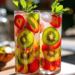 Für das Erdbeer-Kiwi-Erfrischungsgetränk braucht man: - 2 Tassen frische Erdbeeren, das Grün entfernt und in Scheiben geschnitten - 2 reife Kiwis, geschält und in Scheiben geschnitten - 1/4 Tasse frische Minzblätter, grob gehackt - 2 Esslöffel Honig (oder Agavendicksaft für eine vegane Option) - 1 1/2 Tassen Kokoswasser - Saft von 1 Limette - Eiswürfel Diese Zutaten ergeben eine tolle Mischung. Sie bringen Frische und Geschmack. Ich empfehle, frische Zutaten zu verwenden. Sie haben mehr Geschmack und Nährstoffe. Gefrorene Früchte sind bequem, aber sie können die Textur verändern. Wenn du gefrorene Zutaten wählst, achte darauf, sie vorher gut aufzutauen. Das hilft, die richtige Konsistenz zu erreichen. Wähle reife Erdbeeren, die rot und saftig sind. Sie sollten leicht nach Erdbeeren riechen. Kiwis sollten leicht weich sein, aber nicht matschig. Drücke sie vorsichtig, um die Reife zu prüfen. Wenn du die besten Früchte auswählst, wird dein Erdbeer-Kiwi-Erfrischungsgetränk noch besser. Achte darauf, dass die Früchte keine Druckstellen haben. Frische Minze sollte grün und knackig sein. Frische Zutaten machen einen großen Unterschied. Sie bringen Leben in dein Getränk und machen es besonders. Wenn du mehr über die Zubereitung erfahren möchtest, schau dir das Full Recipe an. Zuerst benötigen Sie frische Erdbeeren und Kiwis. Entfernen Sie das Grün von den Erdbeeren und schneiden Sie sie in Scheiben. Schälen Sie die Kiwis und schneiden Sie sie ebenfalls in Scheiben. Verwenden Sie frische Minze für den besten Geschmack. Hacken Sie die Minzblätter grob. Sie können auch Honig oder Agavendicksaft wählen. Bereiten Sie Kokoswasser und Limettensaft vor. Fügen Sie schließlich die Eiswürfel bereit. Geben Sie alle geschnittenen Zutaten in den Mixer. Stellen Sie den Mixer auf hohe Stufe ein. Pürieren Sie die Mischung, bis sie glatt ist. Wenn Sie eine glattere Textur möchten, gießen Sie die Mischung durch ein feines Sieb in eine Karaffe. Diese Methode entfernt kleine Fruchtstücke. So bleibt das Getränk schön cremig und erfrischend. Füllen Sie Gläser zur Hälfte mit Eiswürfeln. Gießen Sie die Erdbeer-Kiwi-Mischung über das Eis. Garnieren Sie jedes Glas mit zusätzlichen Erdbeer- und Kiwischeiben. Ein Zweig frischer Minze sorgt für eine schöne Deko. Servieren Sie das Getränk sofort, um die frischen Aromen zu genießen. Diese Schritte machen Ihr Erdbeer-Kiwi Erfrischungsgetränk besonders lecker. Für das vollständige Rezept, schauen Sie sich das Full Recipe an. Du kannst das Erdbeer-Kiwi-Erfrischungsgetränk leicht ändern. Füge andere Früchte hinzu, um neue Geschmäcker zu entdecken. Zum Beispiel: - Mango: Sie bringt eine süße Note. - Ananas: Sie sorgt für tropisches Flair. - Blaubeeren: Sie fügen Farbe und gesunde Antioxidantien hinzu. Experimentiere mit verschiedenen Kombinationen. So findest du deinen eigenen Liebling. Der Honig in diesem Rezept bietet eine gute Süße. Du kannst ihn aber leicht verändern. Probiere diese Optionen: - Agavendicksaft: Er ist eine tolle vegane Wahl. - Stevia: Eine kalorienfreie Süßungsmitteloption. - Zucker: Normaler Zucker geht auch, aber in geringeren Mengen. Teste die Süße, bevor du das Getränk servierst. So kannst du sicherstellen, dass es dir und deinen Gästen schmeckt. Frische Garnierungen machen dein Getränk noch schöner. Hier sind einige Ideen: - Erdbeerscheiben: Lege sie an den Rand des Glases. - Kiwischeiben: Sie sehen toll aus und schmecken gut. - Minzblätter: Ein paar frische Blätter verleihen einen tollen Duft. Garnierungen sind einfach und sehen gut aus. Sie machen dein Getränk besonders und einladend. {{image_4}} Eine Portion des Erdbeer-Kiwi Erfrischungsgetränks hat etwa 90 Kalorien. Die genaue Zahl kann variieren. Sie hängt von der Menge der verwendeten Zutaten ab. Zum Beispiel fügt mehr Honig zusätzliche Kalorien hinzu. Das Getränk ist leicht und erfrischend, perfekt für heiße Tage. Erdbeeren sind sehr gesund. Sie sind reich an Vitamin C und Antioxidantien. Diese helfen, das Immunsystem zu stärken. Kiwis sind ebenfalls nahrhaft. Sie enthalten viele Vitamine wie Vitamin K und E. Diese Vitamine fördern die Gesundheit der Haut und der Augen. Diese Früchte sind auch gut für die Verdauung. Sie enthalten Ballaststoffe, die die Verdauung unterstützen. Außerdem helfen sie, den Blutzuckerspiegel zu regulieren. Das macht unser Getränk zu einer gesunden Wahl. Erdbeeren und Kiwis bieten viele Nährstoffe. Hier sind einige wichtige: - Vitamin C: Stärkt das Immunsystem. - Ballaststoffe: Fördert die Verdauung und sorgt für ein langanhaltendes Sättigungsgefühl. - Antioxidantien: Schützen die Zellen vor Schäden. Die Kombination dieser Nährstoffe macht das Erdbeer-Kiwi Erfrischungsgetränk nicht nur lecker, sondern auch sehr gesund. Es ist eine großartige Ergänzung zu Ihrer Ernährung. Sie können auch die [Full Recipe] ausprobieren, um es selbst zu machen. Das Erdbeer-Kiwi-Erfrischungsgetränk schmeckt am besten frisch. Wenn du Reste hast, lagere sie in einem luftdichten Behälter. Achte darauf, die Mischung gut zu verschließen. So bleibt der Geschmack länger erhalten. Im Kühlschrank hält sich das Getränk etwa 2 bis 3 Tage. Nach dieser Zeit kann der Geschmack nachlassen. Schau immer nach, ob das Getränk frisch riecht und aussieht. Wenn es trüb wird, ist es besser, es wegzuwerfen. Du kannst die Zutaten vorab vorbereiten. Schneide die Erdbeeren und Kiwis und lagere sie getrennt im Kühlschrank. Bereite die Minze und den Limettensaft ebenfalls vor. Mische alles erst kurz vor dem Servieren. So bleibt das Getränk frisch und lecker. Für die vollständige Anleitung, schau dir das Full Recipe an. Um die Süße anzupassen, gibt es einfache Möglichkeiten. Du kannst mehr oder weniger Honig nutzen. Wenn du es süßer magst, füge mehr hinzu. Für weniger Süße, nimm einfach weniger. Auch der Saft von Limetten kann einen großen Einfluss haben. Wenn du weniger Saft nimmst, wird das Getränk weniger sauer und schmeckt süßer. Probiere es aus, um deinen perfekten Geschmack zu finden! Ja, du kannst andere Früchte hinzufügen! Zum Beispiel passen Mango, Ananas oder sogar Himbeeren gut dazu. Diese Früchte bringen neue Aromen in dein Getränk. Du kannst auch verschiedene Kombinationen ausprobieren. Mische die Früchte, die dir gefallen, um deine eigene Version zu kreieren. Sei kreativ und finde die Mischung, die dir am besten schmeckt! Ja, dieses Getränk ist vegan! Du kannst Honig durch Agavendicksaft ersetzen, um es für Veganer geeignet zu machen. Alle anderen Zutaten sind pflanzlich. Das macht das Getränk perfekt für jeden, der sich vegan ernährt. Du kannst dieses Rezept leicht genießen, ohne sich um tierische Produkte zu kümmern. Wenn du mehr Informationen brauchst, schau dir das Full Recipe an. Diese Anleitung hat dir gezeigt, wie du ein leckeres Erdbeer-Kiwi-Erfrischungsgetränk zubereitest. Du hast gelernt, welche Zutaten du brauchst, wie du sie vorbereitest und servierst. Tipps zur Auswahl frischer Früchte helfen dir, die besten Aromen zu bekommen. Du kannst verschiedene Variationen ausprobieren und die Süße anpassen. Auch die Nährwerte und Lagerung wurden behandelt. Du bist jetzt gut gerüstet, um das perfekte Getränk zu genießen. Mach dich ans Werk und viel Spaß beim Mixen!