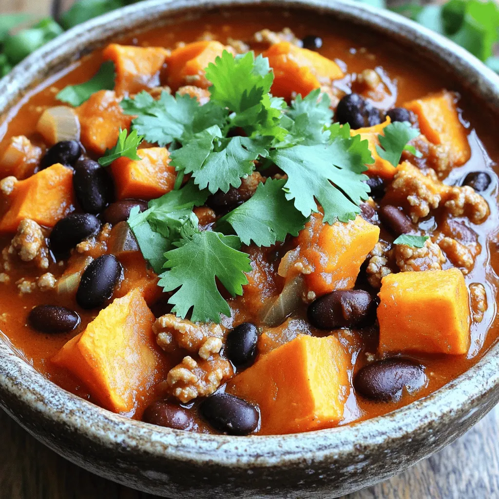 - 450 g gemahlenes Putenfleisch - 1 große Süßkartoffel, geschält und gewürfelt - 1 Dose (425 g) schwarze Bohnen, abgetropft und abgespült - 1 Dose (425 g) Kidneybohnen, abgetropft und abgespült - 1 Dose (800 g) gewürfelte Tomaten (mit Saft) - 1 mittlere Zwiebel, fein gehackt - 2 Knoblauchzehen, gehackt - 1 Paprika (rot oder grün), gewürfelt Diese Zutaten bilden die Basis für mein Süßkartoffel Puten Chili. Das gemahlene Putenfleisch gibt dem Gericht einen tollen Geschmack. Die Süßkartoffeln sorgen für Süße und eine schöne Konsistenz. Die Bohnen und die gewürfelten Tomaten fügen weitere Nährstoffe hinzu und machen das Chili herzhaft. - 2 Esslöffel Chili-Pulver - 1 Esslöffel Kreuzkümmel - 1 Teelöffel geräucherter Paprika - 1/2 Teelöffel Cayennepfeffer (nach Geschmack anpassen) - 480 ml Hühner- oder Gemüsebrühe - 2 Esslöffel Olivenöl - Salz und Pfeffer nach Geschmack Die Gewürze bringen den richtigen Kick ins Chili. Chili-Pulver und Kreuzkümmel sind ein Muss. Olivenöl hilft beim Anbraten der Zwiebeln und Paprika, was den Geschmack verstärkt. Ich empfehle, die Gewürze nach dem Kochen zu probieren und anzupassen. - Frischer Koriander oder Petersilie, zum Garnieren (optional) - Avocadoscheiben oder griechischer Joghurt Diese optionalen Zutaten bringen Frische ins Spiel. Koriander oder Petersilie sind perfekte Garnituren. Sie geben dem Gericht Farbe und Geschmack. Avocadoscheiben oder ein Klecks griechischer Joghurt machen das Chili noch cremiger. Diese Extras sind nicht nötig, aber sehr lecker. Für das gesamte Rezept, schau dir die Full Recipe an. Zuerst erhitzst du das Olivenöl in einem großen Topf. Bei mittlerer Hitze fügst du die gehackte Zwiebel und die gewürfelte Paprika hinzu. Brate sie für etwa fünf Minuten an, bis sie weich sind. Jetzt kommt der gehackte Knoblauch ins Spiel. Rühre ihn für eine weitere Minute ein, bis du seinen tollen Duft spürst. Jetzt ist es Zeit für das Putenfleisch. Gib es in den Topf und zerbrich es mit einem Pfannenwender. Lass es für etwa sechs bis sieben Minuten braten. Das Fleisch sollte jetzt braun und nicht mehr rosa sein. Vergiss nicht, das Fleisch gut zu würzen! Füge nun die gewürfelte Süßkartoffel, das Chili-Pulver, den Kreuzkümmel, den geräucherten Paprika und den Cayennepfeffer hinzu. Rühre alles gut um, damit sich die Aromen vermischen. Gieße die gewürfelten Tomaten mit ihrem Saft und die Brühe in den Topf. Mische alles gründlich. Bringe das Chili zum Kochen, dann reduziere die Hitze und decke den Topf ab. Lass es bei niedriger Hitze etwa 25 bis 30 Minuten köcheln. Rühre gelegentlich um und füge bei Bedarf mehr Brühe hinzu. Wenn das Chili fast fertig ist, rühre die schwarzen und Kidneybohnen ein und erhitze alles für fünf Minuten. Schmecke das Chili ab und passe die Gewürze nach deinem Geschmack an. Du kannst dieses Rezept und mehr in der [Full Recipe] finden. Um das Chili richtig einzudicken, gibt es einfache Tricks. Zuerst müssen die Süßkartoffeln gut gegart sein. Wenn sie weich sind, zerdrücke ein paar Stücke mit einem Löffel. Das hilft, die Soße dicker zu machen. Du kannst auch etwas mehr Brühe hinzufügen, wenn es zu dick ist. Lass das Chili dann weiter köcheln, damit sich die Aromen gut vermischen. Die Gewürze sind der Schlüssel zum besten Geschmack. Probiere, das Chili-Pulver und den Kreuzkümmel nach deinem Geschmack anzupassen. Wenn du es schärfer magst, füge mehr Cayennepfeffer hinzu. Ein Spritzer Limettensaft bringt Frische und hebt den Geschmack. Du kannst auch frische Kräuter wie Koriander kurz vor dem Servieren einrühren. Das macht das Chili noch aromatischer. Die beste Präsentation macht dein Chili zum Hingucker. Serviere es in schönen Schalen. Garniere es mit frischem Koriander oder Petersilie. Für einen besonderen Touch kannst du Avocadoscheiben oder einen Klecks griechischen Joghurt hinzufügen. Das sieht nicht nur gut aus, sondern schmeckt auch lecker. Achte darauf, das Chili heiß zu servieren, damit alle Aromen zur Geltung kommen. Für das komplette Rezept, schau dir die [Full Recipe] an. {{image_4}} Wenn du eine vegane Alternative suchst, probiere das Süßkartoffel-Bohnen-Chili. Anstelle von Putenfleisch nutzt du einfach mehr Bohnen. Kombiniere schwarze Bohnen und Kidneybohnen für einen tollen Geschmack und eine gute Proteinquelle. Füge auch Kichererbsen hinzu, um die Textur zu verbessern. Die Süßkartoffeln bringen natürliche Süße und machen das Gericht sättigend. Um dein Chili noch bunter zu machen, füge weitere Gemüsesorten hinzu. Zum Beispiel kannst du Karotten, Zucchini oder Spinat verwenden. Diese Gemüse bringen nicht nur Farbe, sondern auch viele Nährstoffe. Sie kochen gut und geben dem Chili eine frische Note. Du kannst sie einfach mit den Zwiebeln und der Paprika anbraten. Manchmal willst du mehr Schärfe in deinem Chili. Du kannst Chili-Pfeffer oder frische Jalapeños verwenden. Diese Zutaten bringen mehr Hitze und Geschmack. Probier auch andere Gewürze wie Cayennepfeffer oder Paprika aus. Fang mit kleinen Mengen an und taste dich langsam vor, bis du die perfekte Schärfe findest. Süßkartoffel-Puten-Chili bleibt frisch für etwa 3 bis 4 Tage im Kühlschrank. Achte darauf, es in einem luftdichten Behälter zu lagern. So bleibt der Geschmack gut erhalten. Vor dem Servieren kannst du es einfach kurz umrühren und aufwärmen. Wenn du mehr Chili hast, friere es einfach ein. Portioniere das Chili in Behälter oder Gefrierbeutel. So ist es leichter zu handhaben. Achte darauf, etwas Platz zu lassen, da das Chili beim Einfrieren etwas expandiert. Es bleibt bis zu 3 Monate im Gefrierfach gut. Um das Chili aufzuwärmen, gibt es ein paar gute Methoden. Du kannst es in einem Topf bei mittlerer Hitze erwärmen. Rühre es häufig um, damit es gleichmäßig warm wird. Alternativ kannst du die Mikrowelle benutzen. Stelle sicher, dass du es in einem mikrowellengeeigneten Behälter erhitzt. So bleibt das Chili lecker und schmackhaft. Für das gesamte Rezept schaue dir die Vollständige Anleitung an. Die Zubereitung von Süßkartoffel-Puten-Chili dauert insgesamt etwa 1 Stunde. Die Vorbereitungszeit beträgt etwa 15 Minuten. Die Kochzeit ist etwa 45 Minuten. In dieser Zeit köchelt das Chili und entwickelt seinen vollen Geschmack. Ich finde, die Zeit lohnt sich auf jeden Fall. Ja, du kannst das Rezept im Voraus zubereiten. Ich empfehle, das Chili einen Tag vorher zu kochen. So haben die Aromen Zeit, sich gut zu vermischen. Stelle sicher, dass du es im Kühlschrank aufbewahrst. Vor dem Servieren einfach aufwärmen. Zu Süßkartoffel-Puten-Chili passen viele Beilagen. Hier sind einige Vorschläge: - Reis oder Quinoa für zusätzliche Füllung. - Frisches Brot oder Tortillas zum Dippen. - Ein einfacher grüner Salat für frische Noten. - Guacamole oder Salsa für extra Geschmack. Wenn du mehr über die Zutaten und die Zubereitung erfahren möchtest, schau dir das Full Recipe an. In diesem Blogbeitrag hast du alles über Süßkartoffel-Puten-Chili gelernt. Wir haben die Hauptzutaten wie Putenfleisch, Süßkartoffeln und Bohnen besprochen. Zudem hast du erfahren, wie man die Gewürze und Öle ideal einsetzt. Mit nützlichen Tipps hast du gelernt, wie du die perfekte Konsistenz und die besten Serviertipps erreichst. Vergiss nicht, Variationen auszuprobieren und dein Chili nach deinem Geschmack anzupassen. Egal, ob frisch gekocht oder aufbewahrt, Chili bleibt ein Genuss! Nutze die Tipps, um dein Gericht zu verbessern und abzuwandeln.