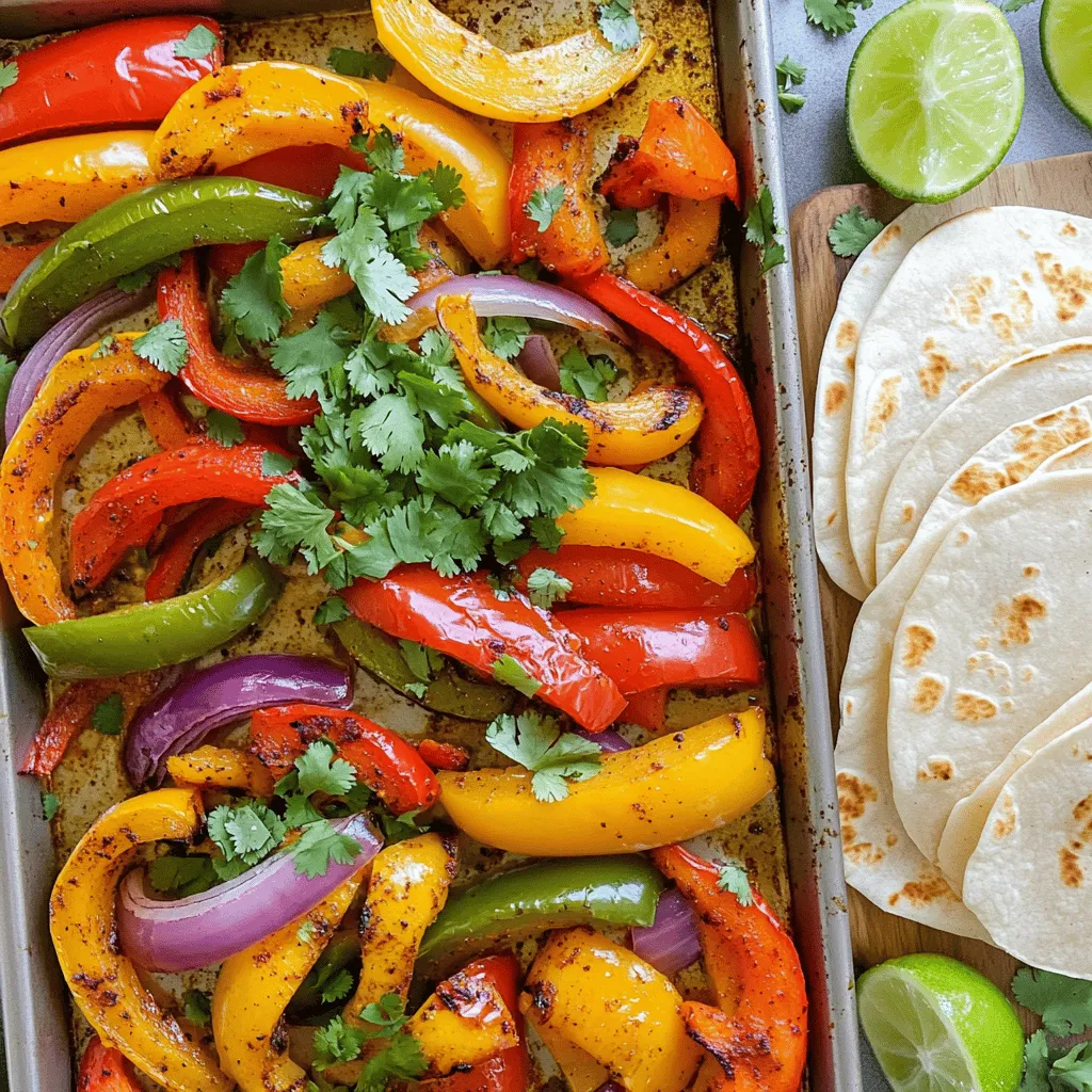 - 1 rote Paprika, in Streifen geschnitten - 1 gelbe Paprika, in Streifen geschnitten - 1 grüne Paprika, in Streifen geschnitten - 1 rote Zwiebel, in Streifen geschnitten - 2 Knoblauchzehen, fein gehackt Die Hauptzutaten sind sehr wichtig für den Geschmack. Ich liebe die Farben und den Crunch der Paprika. Diese geben den Fajitas viel Frische. Die rote Zwiebel fügt eine süße Note hinzu. Der Knoblauch gibt dem Gericht einen tollen Aroma. - 1 Teelöffel Chili-Pulver - 1 Teelöffel Kreuzkümmel - 1 Teelöffel geräuchertes Paprikapulver - 2 Esslöffel Olivenöl - Salz und Pfeffer nach Geschmack Die Gewürze bringen den richtigen Kick. Chili-Pulver macht die Fajitas leicht scharf. Kreuzkümmel gibt einen warmen, erdigen Geschmack. Geräuchertes Paprikapulver sorgt für eine rauchige Tiefe. Olivenöl hilft, alles zusammenzubringen und gibt Glanz. - 8 kleine Tortillas aus Weizen oder Mais - Frischer Koriander, grob gehackt - Limettenspalten zum Servieren Tortillas sind die Basis für die Fajitas. Sie halten das Gemüse zusammen und machen das Essen einfach. Frischer Koriander bringt Geschmack und Duft. Limettensaft gibt den Fajitas eine spritzige Frische. Ich empfehle, alles frisch zuzubereiten. So schmecken die Fajitas am besten. Für das gesamte Rezept, siehe [Full Recipe]. Heize deinen Ofen auf 220°C (425°F) vor. Nimm ein großes Backblech und lege es mit Backpapier aus. Jetzt bereiten wir das Gemüse vor. Schneide die roten, gelben und grünen Paprika in Streifen. Die rote Zwiebel kommt ebenfalls in Streifen. Hacke zwei Knoblauchzehen fein. Gib das Gemüse in eine große Schüssel. Träufle zwei Esslöffel Olivenöl über das Gemüse. Füge einen Teelöffel Chili-Pulver, einen Teelöffel Kreuzkümmel und einen Teelöffel geräuchertes Paprikapulver hinzu. Würze mit Salz und Pfeffer nach Geschmack. Vermenge alles gut, bis das Gemüse gleichmäßig gewürzt ist. Verteile die Gemüsemischung gleichmäßig auf dem Backblech. Achte darauf, dass die Stücke nicht übereinanderliegen. So rösten sie gleichmäßig. Schiebe das Blech in den vorgeheizten Ofen. Backe das Gemüse für etwa 20 bis 25 Minuten. Rühre das Gemüse nach der Hälfte der Zeit um. So wird es schön goldbraun und zart. Während das Gemüse im Ofen röstet, kannst du die Tortillas vorbereiten. Nimm eine trockene Pfanne und erhitze sie bei mittlerer Hitze. Lege die Tortillas hinein und wärme sie jeweils etwa eine Minute auf jeder Seite. Dadurch werden sie weich und warm. Achte darauf, sie nicht zu lange zu erhitzen, sonst werden sie knusprig. Wenn das Gemüse fertig ist, nimm es aus dem Ofen und lasse es kurz abkühlen. Jetzt bist du bereit, deine Fajitas zu belegen! Lege die gerösteten Gemüse auf die warmen Tortillas. Garniere sie mit frischem Koriander und träufle etwas Limettensaft darüber. Guten Appetit! Für perfekte Fajitas ist die richtige Temperatur wichtig. Heizen Sie Ihren Ofen auf 220°C vor. Das sorgt dafür, dass das Gemüse schön röstet. Die Backzeit sollte etwa 20 bis 25 Minuten betragen. Rühren Sie das Gemüse nach der Hälfte der Zeit um. So wird es gleichmäßig gar. Überfüllen Sie das Backblech nicht. Zu viel Gemüse auf einmal macht es dampfig, nicht knusprig. Um den Geschmack zu erhöhen, können Sie zusätzliche Gewürze verwenden. Probieren Sie Paprika oder Oregano. Marinieren Sie das Gemüse ein paar Stunden vorher. So zieht der Geschmack besser ein. Frische Kräuter wie Koriander oder Petersilie geben einen tollen Kick. Fügen Sie sie nach dem Rösten hinzu, um die Frische zu bewahren. Die Präsentation macht einen großen Unterschied. Servieren Sie die Fajitas auf einer schönen Platte. Legen Sie frische Limettenspalten und Koriander daneben. So können die Gäste ihre eigenen Wraps nach Wunsch gestalten. Kombinieren Sie die Fajitas mit verschiedenen Salsas oder Dips. Guacamole oder Salsa verde passen wunderbar dazu. {{image_4}} Für die Blechpfannen-Gemüse-Fajitas kannst du viele Gemüsesorten nutzen. Zucchini und Pilze sind großartige Alternativen. Sie bringen einen neuen Geschmack in dein Gericht. Du kannst auch saisonales Gemüse wie Kürbis oder Spinat verwenden. Diese sorgen für frische Aromen. Achte darauf, dass du Gemüse nimmst, das gut röstet. So bleibt die Textur knackig und lecker. Wenn du mehr Protein möchtest, füge Bohnen oder Tofu hinzu. Schwarze Bohnen passen gut zu diesen Fajitas. Tofu ist eine tolle Option für Veganer. Schneide ihn in Würfel und mariniere ihn mit den gleichen Gewürzen. Das macht das Gericht noch nahrhafter. Diese Anpassungen sind einfach und lecker. Sie helfen dir, deine Ernährung zu variieren. Du kannst auch verschiedene Tortillas ausprobieren. Glutenfreie Tortillas sind eine gute Wahl für Menschen mit Allergien. Wenn du Lust auf etwas anderes hast, probiere Wraps aus Salatblättern. Diese sind frisch und leicht. Sie geben den Fajitas eine neue Note. Denke daran, dass jede Tortilla Art den Geschmack beeinflusst. Spiele mit verschiedenen Optionen, um deine perfekte Kombination zu finden. Du findest die vollständige Rezeptbeschreibung in dem Abschnitt „Einfache Blechpfannen-Gemüse-Fajitas“. Wenn Sie Reste von den Blechpfannen-Gemüse-Fajitas haben, kühlen Sie diese schnell. Legen Sie das Gemüse in einen luftdichten Behälter. So bleibt der Geschmack frisch. Reste im Kühlschrank halten etwa drei bis vier Tage. Achten Sie darauf, dass der Behälter gut verschlossen ist, um Gerüche zu vermeiden. Zum Aufwärmen der Reste gibt es zwei Wege: die Mikrowelle oder den Backofen. - Mikrowelle: Legen Sie das Gemüse auf einen Teller. Decken Sie es mit einem feuchten Papiertuch ab. Wärmen Sie es in 30-Sekunden-Intervallen auf, bis es heiß ist. - Backofen: Heizen Sie den Ofen auf 180°C vor. Geben Sie das Gemüse auf ein Backblech und erwärmen Sie es für etwa 10 Minuten. So bleibt die Textur schön. Sie können die Fajitas auch einfrieren. Legen Sie das gekochte Gemüse in einen gefrierfesten Behälter. Vergessen Sie nicht, es gut zu verpacken, damit es nicht gefriert. Für die Tortillas können Sie sie in Folie einwickeln. - Auftauen: Lassen Sie das gefrorene Gemüse über Nacht im Kühlschrank auftauen. - Wieder aufwärmen: Nutzen Sie die gleichen Methoden wie oben. Das hält die Fajitas schmackhaft und frisch. Für das volle Rezept besuchen Sie die vollständige Rezeptbeschreibung von Einfachen Blechpfannen-Gemüse-Fajitas. Die Gesamtzeit für die Zubereitung beträgt etwa 35 Minuten. Die Vorbereitungszeit ist schnell und dauert nur 10 Minuten. Während das Gemüse im Ofen ist, kannst du die Tortillas vorbereiten. So sparst du Zeit und bekommst alles gleichzeitig fertig. Ja, du kannst die Gewürze nach deinem Geschmack anpassen. Wenn du etwas anderes probieren möchtest, versuche Paprika oder Knoblauchpulver. Diese geben den Fajitas einen neuen Twist. Auch frische Kräuter wie Oregano oder Thymian passen gut. Sei kreativ und finde deine Lieblingskombination. Die Fajitas können scharf oder mild sein. Das Chili-Pulver gibt ihnen eine gewisse Schärfe. Wenn du es milder magst, verwende einfach weniger oder lass es ganz weg. Du kannst auch etwas Zucker hinzufügen, um die Schärfe auszugleichen. So kannst du die Fajitas an deine Vorlieben anpassen. Die vollständige Rezeptbeschreibung für die einfachen Blechpfannen-Gemüse-Fajitas findest du in meinem Rezept. Dort sind alle Schritte und Zutaten klar aufgelistet. Fajitas sind einfach zuzubereiten und vielseitig. Mit frischen Paprika, Zwiebeln und den richtigen Gewürzen wird jedes Gericht lecker. Vergiss nicht, das Gemüse perfekt zu rösten und die Tortillas gut vorzubereiten. Du kannst verschiedene Gemüse und Proteine verwenden, um deine Fajitas zu variieren. Lagere Reste richtig und finde einfache Wege zum Aufwärmen. Experimentiere und finde deinen eigenen Fajitas-Stil. Viel Spaß beim Kochen!