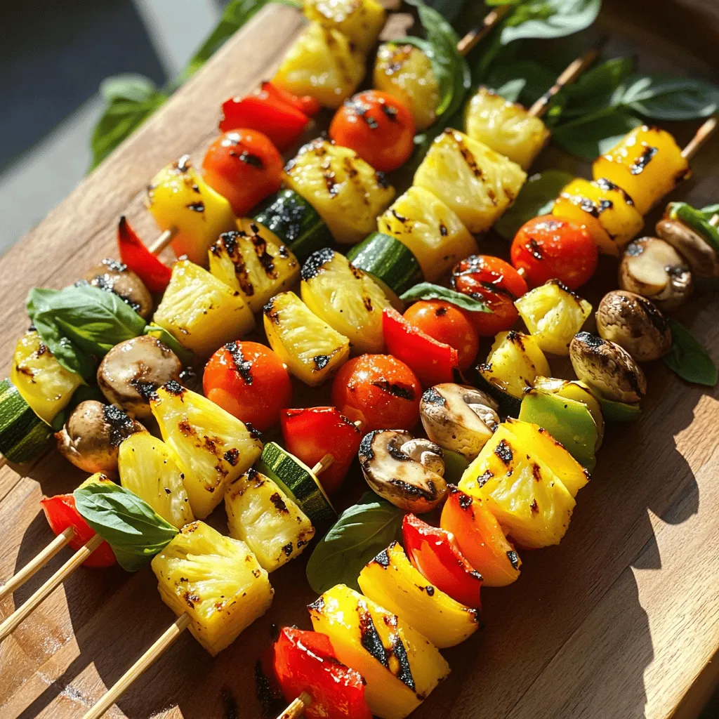 Für die Regenbogen Gemüse Spieße brauchst du frisches und buntes Gemüse. Hier sind die Hauptzutaten: - 1 Tasse Kirschtomaten - 1 Paprika (nach Wahl), in Würfel geschnitten - 1 Zucchini, in dicke Scheiben geschnitten - 1 gelbe Zucchini, in dicke Scheiben geschnitten - 1 Tasse Champignons, Stiele entfernt - 1 rote Zwiebel, in Spalten geschnitten - 1 Tasse frische Ananasstücke - 2 Esslöffel Olivenöl - 1 Teelöffel Knoblauchpulver - 1 Teelöffel geräuchertes Paprika - Salz und Pfeffer nach Geschmack - Frisches Basilikum oder Petersilie zur Garnierung (optional) Die Farben sind wichtig für den Look deiner Spieße. Wähle verschiedene Farben, um sie bunt zu machen. Hier sind einige Tipps: - Rote Paprika für Süße - Gelbe Zucchini für Helligkeit - Grüne Zucchini für Frische - Kirschtomaten für Saftigkeit - Champignons für eine erdige Note Diese Auswahl macht die Spieße nicht nur schön, sondern auch lecker! Um die besten Gemüse und Früchte auszuwählen, achte auf Frische. Hier sind einige Tipps: - Wähle knackige und feste Gemüse. - Achte auf leuchtende Farben. - Vermeide welke oder braune Stellen. Frische Ananas gibt den Spießen eine süße Note. Du kannst auch andere Früchte wie Papaya oder Mango ausprobieren. Diese geben zusätzlich einen tollen Geschmack. Mit diesen Zutaten und Tipps bist du bereit, deine Regenbogen Gemüse Spieße zu machen. Für das vollständige Rezept, schau dir die Sektion [Full Recipe] an. Zuerst waschen Sie alle Gemüse und Früchte gründlich. Das ist wichtig, um Schmutz und Bakterien zu entfernen. Schneiden Sie die Paprika in kleine Würfel. Die Zucchini und die gelbe Zucchini schneiden Sie in dicke Scheiben. Die rote Zwiebel wird in Spalten geschnitten. Lassen Sie die Kirschtomaten, die Champignons und die Ananasstücke ganz. So bleibt die Form schön. Nehmen Sie eine große Schüssel und geben Sie das Olivenöl, das Knoblauchpulver, das geräucherte Paprika, Salz und Pfeffer hinein. Mischen Sie alles gut. Fügen Sie dann das vorbereitete Gemüse und die Ananas in die Schüssel. Wälzen Sie alles in der Marinade, bis es gut benetzt ist. Lassen Sie die Mischung etwa 15-20 Minuten ziehen. So ziehen die Aromen richtig ein. Jetzt nehmen Sie Ihre Spieße, entweder aus Holz oder aus Metall. Beginnen Sie, das Gemüse und die Ananas darauf zu stecken. Für einen bunten Effekt folgen Sie diesem Muster: Kirschtomate, Paprika, rote Zwiebel, Champignon, Zucchini, Ananas und gelbe Zucchini. Wiederholen Sie das Muster, bis die Spieße gefüllt sind. Lassen Sie an beiden Enden etwas Platz, um die Spieße gut zu halten. Heizen Sie Ihren Grill oder eine Grillpfanne auf mittlerer Hitze vor. Sobald er heiß ist, legen Sie die Spieße auf den Grill. Grillen Sie sie etwa 10-12 Minuten lang. Wenden Sie die Spieße gelegentlich. So werden sie gleichmäßig gar und bekommen schöne Grillstreifen. Nachdem die Spieße fertig sind, nehmen Sie sie vorsichtig vom Grill. Legen Sie sie auf eine Servierplatte. Garnieren Sie die Spieße nach Belieben mit frischem Basilikum oder Petersilie. So sehen sie sehr ansprechend aus und schmecken gut. Genießen Sie Ihre Regenbogen Gemüse Spieße! Für das vollständige Rezept schauen Sie sich bitte die [Full Recipe] an. Eine gute Marinade macht den Unterschied. Für meine Regenbogen Gemüse Spieße benutze ich gerne eine Mischung aus Olivenöl, Knoblauchpulver und geräuchertem Paprika. Diese Zutaten verleihen dem Gemüse Geschmack und Aroma. Um die Marinade noch besser zu machen, füge frische Kräuter wie Basilikum oder Petersilie hinzu. Diese Kräuter geben einen frischen Kick. Lass das Gemüse mindestens 15 Minuten in der Marinade ziehen. So kann es die Aromen gut aufnehmen. Grillen kann einfach sein. Ich empfehle, deinen Grill auf mittlere Hitze vorzuheizen. Holzspieße solltest du vorher in Wasser einweichen. So brennen sie nicht an. Leg die Spieße auf den Grill und wende sie alle paar Minuten. So bekommen sie schöne Grillstreifen und bleiben zart. Achte darauf, dass das Gemüse weich ist, aber nicht zerfällt. Das dauert etwa 10-12 Minuten. Das Anrichten macht Spaß! Nimm eine große Servierplatte und lege die Spieße schön darauf. Du kannst sie nach Farben oder Mustern anordnen. Das sieht toll aus und macht Appetit. Wenn du magst, streue frisches Basilikum oder Petersilie darüber. Das macht die Spieße noch schöner und gibt einen tollen Geschmack. Wenn du die Spieße zum Gartenfest oder zum Grillen mitbringst, werden sie sicher ein Hit sein! {{image_4}} Regenbogen Gemüse Spieße sind sehr anpassbar. Sie können sie leicht vegetarisch oder vegan machen. Wenn Sie vegan sind, lassen Sie einfach die Beilagen weg, die tierische Produkte enthalten. Zum Beispiel, verwenden Sie nur Gemüse und Früchte. Sie können auch Tofu oder Tempeh hinzufügen. Diese Optionen bringen viel Protein und Geschmack. Die Aromen machen die Spieße besonders. Sie können verschiedene Kräuter und Gewürze nutzen. Probieren Sie frischen Thymian oder Oregano. Diese Kräuter passen gut zu Gemüse. Sie können auch Feta-Käse oder Hummus als Dip verwenden. Diese Beilagen bringen einen neuen Geschmack und machen die Spieße noch leckerer. Die besten Gemüse und Früchte hängen von der Saison ab. Im Sommer sind Zucchini und Paprika frisch und lecker. Im Herbst können Sie Kürbis oder Süßkartoffeln verwenden. Diese Gemüse geben den Spießen eine neue Note. Achten Sie darauf, was gerade Saison hat. So bleiben Ihre Spieße frisch und geschmackvoll. Für das vollständige Rezept, schauen Sie bitte hier: [Full Recipe]. Wenn Sie nach dem Grillen Spieße übrig haben, bewahren Sie sie in einem luftdichten Behälter auf. Stellen Sie sicher, dass sie gut abgekühlt sind. Diese Spieße halten sich bis zu drei Tage im Kühlschrank. Sie können sie kalt genießen oder erneut aufwärmen. Erwärmen Sie sie in der Pfanne oder im Ofen, um die Textur zu erhalten. Das Einfrieren ist eine großartige Option, um die Spieße länger haltbar zu machen. Wickeln Sie die Spieße in Frischhaltefolie und legen Sie sie in einen gefrierfesten Beutel. So können Sie sie bis zu drei Monate aufbewahren. Zum Auftauen legen Sie die Spieße einfach über Nacht in den Kühlschrank oder lassen Sie sie bei Raumtemperatur auftauen. Die frischen Zutaten in den Regenbogen Gemüse Spießen haben unterschiedliche Haltbarkeiten. Hier sind einige allgemeine Richtlinien: - Kirschtomaten: 5-7 Tage im Kühlschrank. - Paprika: 1 Woche im Kühlschrank. - Zucchini: 4-5 Tage im Kühlschrank. - Champignons: 3-5 Tage im Kühlschrank. - Rote Zwiebeln: mehrere Wochen, wenn sie kühl und trocken gelagert werden. - Ananas: 3-5 Tage im Kühlschrank, nach dem Schneiden. Mit diesen Tipps können Sie sicherstellen, dass Ihre Regenbogen Gemüse Spieße frisch und lecker bleiben. Für das komplette Rezept besuchen Sie [Full Recipe]. Um Regenbogen Gemüse Spieße zu machen, folgen Sie diesen einfachen Schritten: Bereiten Sie das Gemüse und die Ananas vor. Schneiden Sie das Gemüse in gleichmäßige Stücke. Marinieren Sie es mit Olivenöl, Knoblauchpulver und Gewürzen. Stecken Sie die Stücke abwechselnd auf Spieße und grillen Sie sie dann. Für Spieße sind viele Gemüsearten geeignet. Ich empfehle: - Kirschtomaten - Paprika (in verschiedenen Farben) - Zucchini und gelbe Zucchini - Champignons - Rote Zwiebeln - Ananasstücke Diese Gemüse bieten schöne Farben und Texturen. Ja, Sie können die Spieße auch im Ofen zubereiten. Heizen Sie den Ofen auf 200 Grad Celsius vor. Legen Sie die Spieße auf ein Backblech und backen Sie sie etwa 15-20 Minuten lang. Drehen Sie die Spieße einmal, damit sie gleichmäßig garen. Grillen Sie die Spieße etwa 10-12 Minuten. Wenden Sie sie während des Grillens, damit das Gemüse gleichmäßig gart. Achten Sie darauf, dass das Gemüse zart ist und schöne Grillstreifen zeigt. Gute Beilagen zu Gemüse Spießen sind: - Reis oder Quinoa - Frischer Salat - Dips wie Hummus oder Joghurt - Brot oder Fladenbrot Diese Beilagen ergänzen den Geschmack der Spieße perfekt. Regenbogen Gemüse Spieße sind einfach und gesund. Wir haben die besten Zutaten und Schritte betrachtet. Du weißt jetzt, wie man sie zubereitet, grillt und serviert. Denk an die Variationen, um es spannend zu halten. Auch die Lagerung ist wichtig, damit nichts vergeudet wird. Nutze die FAQs, wenn du Fragen hast. Genieße das Kochen und teile deine Spieße mit Freunden!