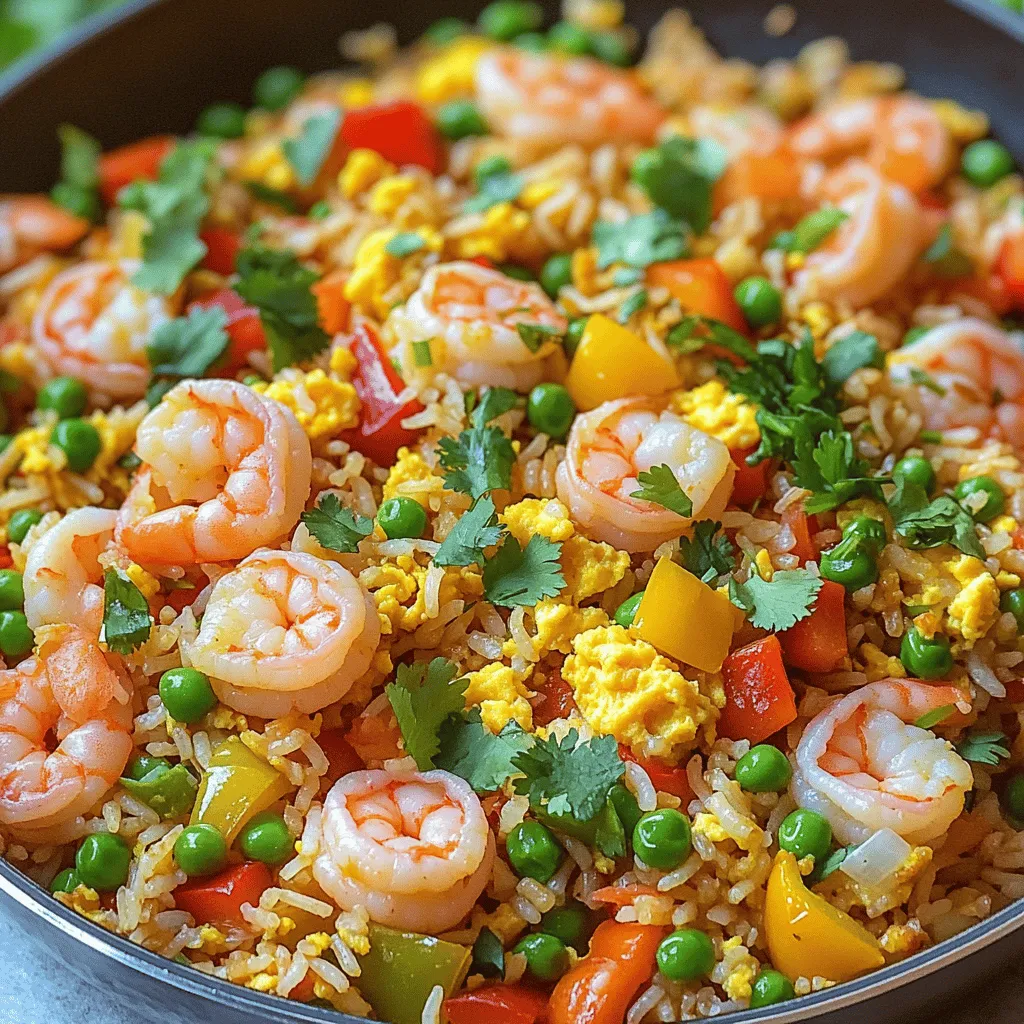 Für dieses leckere Gericht brauchst du folgende Hauptzutaten: - 2 Tassen gekochter Jasminreis (am besten gut gekühlt) - 225 g Garnelen, geschält und entdarmt - 2 Esslöffel Sesamöl - 1 Tasse gemischte Paprika, gewürfelt (rot, gelb, grün) - 1/2 Tasse grüne Erbsen (frisch oder gefroren) - 3 Frühlingszwiebeln, gehackt - 2 Knoblauchzehen, fein gehackt - 2 Esslöffel Sojasauce (empfohlen wird die salzarme Variante) - 1 Esslöffel Austernsauce (optional) - 1 großes Ei, leicht geschlagen - Salz und Pfeffer nach Geschmack - Frischer Koriander, zur Garnitur Gekühlter Jasminreis ist der Schlüssel zu gutem gebratenem Reis. Frisch gekochter Reis wird oft matschig. Kühl und trocken bleibt der Reis locker und leicht. Dies hilft, Klumpen zu vermeiden und ermöglicht eine gleichmäßige Bräunung. Du kannst den Reis sogar am Vortag kochen und im Kühlschrank lagern. So sparst du Zeit und machst das Gericht schneller. Um deinem gebratenen Reis mehr Geschmack zu geben, kannst du einige zusätzliche Zutaten hinzufügen: - Frische Kräuter wie Koriander oder Basilikum - Ein Spritzer Limettensaft für eine frische Note - Gewürze wie Chili oder Ingwer für Schärfe - Andere Gemüse wie Karotten oder Brokkoli für mehr Farbe Diese Zutaten machen dein Gericht noch leckerer und bunter. Sie helfen auch, verschiedene Geschmäcker zu treffen. Probier es aus und finde deine eigene Mischung! Um leckeren Garnelen gebratenen Reis zu machen, benötigst du frische Zutaten. Bereite alles vor, bevor du beginnst. Du brauchst etwa 10 Minuten für die Vorbereitung. Die gesamte Kochzeit beträgt etwa 20 Minuten. So hast du in nur 30 Minuten eine köstliche Mahlzeit. Zuerst erhitzt du 1 Esslöffel Sesamöl in einer großen Pfanne oder einem Wok bei mittlerer bis hoher Hitze. Füge die geschälten und entdarmten Garnelen hinzu und brate sie für 2-3 Minuten. Sie sollten pink und durchscheinend sein. Nimm die Garnelen dann aus der Pfanne und stelle sie beiseite. So behalten sie ihren Geschmack und ihre Saftigkeit. In derselben Pfanne fügst du den restlichen Esslöffel Sesamöl hinzu. Gib den gehackten Knoblauch hinein und brate ihn für etwa 30 Sekunden. Er wird schnell aromatisch. Jetzt kommen die gewürfelten Paprika dazu. Koche die Paprika für 2-3 Minuten, bis sie weich sind. Mische die grünen Erbsen unter und koche eine weitere Minute. Schiebe das Gemüse auf eine Seite der Pfanne. Gieße das geschlagene Ei auf die freie Fläche. Rühre das Ei um, bis es ganz gar ist. Vermenge das Ei dann mit dem Gemüse. Füge den gekühlten gekochten Jasminreis in die Pfanne. Lockere den Reis auf, damit keine Klumpen entstehen. Gieße die Sojasauce und die Austernsauce, falls du sie verwendest, über den Reis. Mische alles gut durch und schmecke mit Salz und Pfeffer ab. Am Ende gib die gebratenen Garnelen und die gehackten Frühlingszwiebeln dazu. Rühre vorsichtig um, bis alles gleichmäßig verteilt ist. Das dauert etwa 2-3 Minuten. Jetzt ist dein Garnelen gebratener Reis bereit! Du kannst das Gericht mit frischem Koriander garnieren, bevor du es servierst. So sieht es toll aus und schmeckt noch besser. Wenn du mehr Details möchtest, schau dir bitte das [Full Recipe](#) an. Um den perfekten Garnelen gebratenen Reis zuzubereiten, achte auf die Hitze. Erhitze die Pfanne oder den Wok gut. Hohe Hitze sorgt für eine schöne Bräunung. Verwende gekühlten Reis, da er weniger klebrig ist. Das hilft beim Braten und macht den Reis locker. Ein häufiger Fehler ist, zu viel Reis auf einmal zu braten. Das führt dazu, dass der Reis nicht richtig bräunt. Brate in kleinen Portionen und lasse genug Platz in der Pfanne. Zudem ist es wichtig, die Garnelen nicht zu lange zu kochen. Sie werden zäh, wenn du sie übergarst. Du kannst deinem fried rice einen besonderen Twist geben. Füge Ananas für Süße oder Chili für Schärfe hinzu. Probiere auch verschiedene Gemüsesorten wie Brokkoli oder Karotten. Das macht dein Gericht bunter und geschmackvoller. Nutze die Ideen aus der [Full Recipe], um kreativ zu sein. {{image_4}} Eine vegetarische Variante von gebratenem Reis ist einfach. Du kannst die Garnelen durch Tofu ersetzen. Schneide den Tofu in kleine Würfel und brate ihn in Sesamöl goldbraun. Verwende dann die gleichen Schritte wie im Originalrezept. Füge auch mehr Gemüse hinzu, wie Brokkoli und Karotten. So hast du eine leckere und nahrhafte Mahlzeit. Wenn du es gerne scharf magst, füge rote Chiliflocken hinzu. Streue sie auf das Gemüse, während es brät. Du kannst auch frische Chilis oder Sriracha-Sauce verwenden. Diese Zutaten bringen viel Geschmack und Wärme in dein Gericht. Achte darauf, nicht zu viel zu verwenden, damit es nicht zu scharf wird. Die Verwendung saisonaler Zutaten macht dein Gericht frisch und bunt. Im Frühling eignen sich Erbsen und Spargel. Im Sommer kannst du Zucchini und frische Bohnen verwenden. Im Herbst sind Kürbis und Pilze toll. Diese Zutaten geben deinem gebratenen Reis neue Aromen und Farben. Experimentiere und finde deine Lieblingskombinationen. Um übrig gebliebenen Fried Rice richtig zu lagern, verwende einen luftdichten Behälter. Lass den Reis zuerst auf Raumtemperatur abkühlen. Dann decke ihn gut ab und stelle ihn in den Kühlschrank. So bleibt der Geschmack frisch und der Reis bleibt saftig. Beim Aufwärmen ist es wichtig, den Reis gleichmäßig zu erhitzen. Du kannst eine Pfanne verwenden oder die Mikrowelle. Füge einen Spritzer Wasser oder etwas Öl hinzu, um den Reis feucht zu halten. Rühre regelmäßig um, damit der Reis nicht anbrennt. Erhitze ihn bis er heiß ist, aber nicht zu lange, sonst wird er trocken. Im Kühlschrank hält sich der gebratene Reis etwa 3 bis 4 Tage. Wenn du ihn länger aufbewahren möchtest, friere ihn ein. In der Gefriertruhe bleibt der Reis bis zu 2 Monate frisch. Achte darauf, ihn in Portionen zu verpacken, damit du nur das auftauen musst, was du benötigst. Die Zubereitung von Easy Shrimp Fried Rice dauert insgesamt etwa 20 Minuten. Die Vorbereitungszeit liegt bei 10 Minuten. In dieser Zeit kannst du alle Zutaten schneiden und bereitstellen. Das Kochen selbst nimmt dann nur 10 Minuten in Anspruch. So hast du schnell eine leckere Mahlzeit auf dem Tisch. Ja, du kannst andere Meeresfrüchte verwenden. Garnelen sind großartig, aber auch Tintenfisch oder Muscheln passen gut. Achte darauf, die Kochzeiten entsprechend anzupassen. Tintenfisch braucht weniger Zeit, während Muscheln etwas mehr Zeit benötigen. Experimentiere mit deinen Lieblingsmeeresfrüchten für neue Geschmäcker. Zu Easy Shrimp Fried Rice passen viele Beilagen. Hier sind einige Vorschläge: - Frischer Salat mit leichtem Dressing - Gebratene Frühlingsrollen - Eine scharfe Suppe, wie Tom Yum - Gegrilltes Gemüse für mehr Farbe und Textur Diese Beilagen ergänzen den Geschmack des gebratenen Reises perfekt. Easy Shrimp Fried Rice ist einfach und lecker. Du hast gelernt, welche Zutaten wichtig sind und wie man sie zubereitet. Die Tipps helfen dir, Fehler zu vermeiden und den besten Geschmack zu erzielen. Probiere die Variationen, um das Gericht anzupassen. Die Aufbewahrungshinweise zeigen dir, wie du Reste richtig lagern kannst. Diese Schritte machen dein Kochen einfacher und besser. Nun bist du bereit, leckeren Fried Rice zu genießen. Viel Spaß beim Kochen!