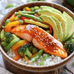 Um leckere Süße Chili-Lachs-Schalen zu machen, brauchst du folgende Hauptzutaten: - 2 Lachsfilets - 60 ml süße Chilisauce - 1 Esslöffel Sojasauce - 1 Esslöffel Sesamöl - 240 g gekochter Jasminreis - 240 g gemischtes Gemüse (Paprika, Zuckererbsen, Brokkoli) - 1 Avocado, in Scheiben geschnitten - 2 Frühlingszwiebeln, dünn geschnitten - Sesamsamen zum Garnieren - Salz und Pfeffer nach Geschmack Diese Zutaten sind einfach zu finden. Du kannst frischen Lachs in jedem guten Geschäft kaufen. Die süße Chilisauce gibt dem Gericht einen tollen Kick. Die Marinade ist der Schlüssel zu gutem Geschmack. In einer kleinen Schüssel vermischst du die süße Chilisauce, die Sojasauce und das Sesamöl. Diese Mischung macht den Lachs saftig und aromatisch. Du solltest den Lachs mindestens 15 Minuten in der Marinade lassen. So nimmt er alle Aromen gut auf. Für die Beilagen kannst du das Gemüse nach deinem Geschmack anpassen. Ich liebe es, Paprika, Zuckererbsen und Brokkoli zu verwenden. Diese Gemüse sind bunt und knackig. Du kannst auch Karotten oder Zucchini hinzufügen, wenn du magst. Die Avocado bringt eine cremige Textur in deine Schale. Füge die Frühlingszwiebeln und die Sesamsamen hinzu, um einen extra Crunch zu bekommen. Wenn du mehr über die Zubereitung erfahren möchtest, schau dir das Full Recipe an. Zuerst mache ich die Marinade. In einer kleinen Schüssel vermenge ich die süße Chilisauce, die Sojasauce und das Sesamöl. Die Mischung riecht schon herrlich! Dann lege ich die Lachsfilets in eine flache Schale und gieße die Marinade gleichmäßig darüber. Ich lasse alles mindestens 15 Minuten ziehen. So kann der Lachs die Aromen gut aufnehmen. Jetzt ist es Zeit, den Lachs zu braten. Ich heize eine beschichtete Pfanne bei mittlerer Hitze vor. Nach dem Marinieren nehme ich den Lachs aus der Schale und lege ihn in die Pfanne. Ich brate ihn etwa 4-5 Minuten auf jeder Seite. Der Lachs sollte schön durchgegart und fluffig sein. Die restliche Marinade bewahre ich für später auf. In derselben Pfanne mache ich das Gemüse. Ich füge das gemischte Gemüse hinzu und gebe einen kleinen Spritzer Wasser dazu. Das Gemüse brate ich 3-4 Minuten an, bis es leuchtend bunt und leicht zart ist. Dabei bleibt es knackig! Ich würze es mit etwas Salz und Pfeffer. Jetzt baue ich die Schalen zusammen. Zuerst gebe ich eine Schicht Jasminreis in jede Schale. Dann kommt das sautierte Gemüse und ein Lachsfilet darauf. Ich schneide die Avocado in Scheiben und lege sie ebenfalls in die Schale. Um den Geschmack zu intensivieren, träufle ich die übrig gebliebene Marinade darüber. Zum Schluss garniere ich die Schalen. Ich bestreue sie mit den geschnittenen Frühlingszwiebeln und Sesamsamen. Das sieht nicht nur toll aus, es gibt auch einen extra Crunch! Für die komplette Anleitung und alle Details, schaue dir das Full Recipe an. Die Garzeit für den Lachs ist wichtig. Ich empfehle, ihn etwa 4-5 Minuten auf jeder Seite zu braten. Der Lachs sollte außen leicht knusprig und innen zart sein. Um sicherzustellen, dass der Lachs perfekt ist, benutze eine Gabel, um ihn vorsichtig zu testen. Wenn er leicht auseinanderfällt, ist er fertig. Die Marinade ist der Schlüssel zu diesem Gericht. Du kannst die süße Chilisauce nach deinem Geschmack anpassen. Wenn du es schärfer magst, füge etwas mehr Sojasauce und Chili hinzu. Ein Spritzer Limettensaft kann auch helfen, die Aromen zu heben. Lass den Lachs mindestens 15 Minuten marinieren. So zieht der Geschmack tief ein. Die Präsentation macht viel aus. Beginne mit einer Schicht Jasminreis in der Schale. Platziere das Gemüse dann schön darauf. Lege das Lachsfilet auf das Gemüse und füge die Avocadoscheiben hinzu. Streue die geschnittenen Frühlingszwiebeln und Sesamsamen darüber. Das sorgt für Farbe und Crunch. Wenn du übrig gebliebene Marinade hast, träufle sie vorsichtig über die Schalen. So sieht es nicht nur toll aus, sondern schmeckt auch besser. Für das komplette Rezept, schau dir die [Full Recipe] an. {{image_4}} Wenn du keinen Fisch magst, gibt es tolle Alternativen. Du kannst Tofu verwenden. Tofu nimmt die Marinade gut auf. Mariniere ihn genau wie den Lachs. Du kannst auch Tempeh ausprobieren. Beide Optionen bringen einen köstlichen Geschmack in deine Schalen. Die Beläge können sehr kreativ sein. Probiere statt Avocado eine Mango. Sie bringt eine fruchtige Süße. Eine Erdnusssoße passt auch gut dazu. Sie gibt einen tollen Crunch und einen nussigen Geschmack. Weitere leckere Toppings sind frische Kräuter oder eingelegter Ingwer. Wenn du glutenfrei leben möchtest, wähle glutenfreie Sojasauce. Das macht das Rezept für alle zugänglich. Für eine Low-Carb-Version kannst du Blumenkohlreis nutzen. Er hat weniger Kohlenhydrate, aber viel Geschmack. Diese Anpassungen helfen, das Rezept jedem anzupassen. Für das vollständige Rezept und detaillierte Anweisungen, schau dir die vollständige Anleitung an. Wenn du Reste von deiner süßen Chili-Lachs-Schale hast, bewahre sie in einem luftdichten Behälter auf. Du kannst die Schalen leicht schichten, um Platz zu sparen. Trenne den Lachs von dem Gemüse und dem Reis, damit alles frisch bleibt. So bleibt der Lachs saftig und das Gemüse knackig. Um die Reste wieder aufzuwärmen, benutze eine Pfanne oder die Mikrowelle. In der Pfanne kannst du etwas Wasser oder Brühe hinzufügen. Das hält alles feucht. Erwärme den Lachs bei mittlerer Hitze, bis er heiß ist. In der Mikrowelle stelle die Leistung auf niedrig, um ein Austrocknen zu vermeiden. Dies dauert nur ein bis zwei Minuten. Die Reste bleiben im Kühlschrank etwa zwei Tage frisch. Achte darauf, sie gut zu verpacken. Wenn du die Schalen länger aufbewahren möchtest, friere sie ein. Sie halten sich bis zu einem Monat im Gefrierfach. Vor dem Essen lasse sie über Nacht im Kühlschrank auftauen. So sind sie bereit für ein schnelles Mittagessen oder Abendessen. Um den Lachs zu würzen, empfehle ich eine einfache Marinade. Ich mische süße Chilisauce, Sojasauce und Sesamöl. Diese Kombination gibt dem Lachs einen tollen Geschmack. Du kannst auch Knoblauch oder Ingwer hinzufügen, um mehr Aroma zu erzielen. Probiere es einfach aus! Für die Süße Chili-Lachs-Schalen nutze ich oft Paprika, Zuckererbsen und Brokkoli. Diese Gemüsesorten bringen Farbe und Textur. Du kannst auch Karotten oder Spinat verwenden. Wähle das Gemüse, das du magst. Frisches Gemüse schmeckt einfach besser. Ja, du kannst die Marinade im Voraus machen. Stelle sie in einem luftdichten Behälter in den Kühlschrank. So sparst du Zeit, wenn du das Gericht zubereitest. Die Marinade bleibt bis zu drei Tage frisch. Das ist praktisch! Ja, diese Schalen sind gesund. Der Lachs enthält viele gesunde Fette. Das Gemüse liefert Vitamine und Ballaststoffe. Der Jasminreis gibt dir Energie. Achte darauf, die Sauce in Maßen zu verwenden. So bleibt das Gericht leicht und lecker. Eine Portion der Süße Chili-Lachs-Schalen hat etwa 500 Kalorien. Das hängt von den genauen Mengen ab, die du verwendest. Wenn du weniger Reis oder Sauce nimmst, kannst du die Kalorien senken. Es ist ein ausgewogenes Gericht für eine gesunde Mahlzeit. Die Süße Chili-Lachs-Schalen sind einfach zuzubereiten. Wir haben die Hauptzutaten und Gewürze besprochen. Ich habe auch gezeigt, wie man den Lachs richtig mariniert und kocht. Tipps zur perfekten Garzeit und ansprechenden Präsentation sind hilfreich. Variationen sind wichtig für jeden Geschmack. Das richtige Lagern garantiert frische Reste. Denke daran, dass dieses Rezept gesund und köstlich ist. Jetzt weißt du, wie du leckere Schalen zubereitest, die alle begeistern!