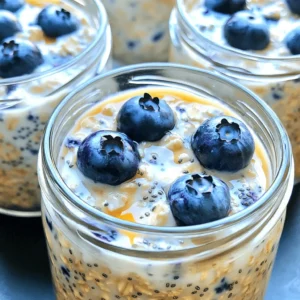 - 1 Tasse Haferflocken (zarte Rollhafer) - 2 Tassen Mandelmilch (oder andere pflanzliche Milch) - 1 Tasse frische Blaubeeren - 1/4 Tasse ungesüßtes Mandelmus - 2 Esslöffel Ahornsirup (oder Honig) - 1 Teelöffel Vanilleextrakt - 1/2 Teelöffel Zimt - 1 Esslöffel Chiasamen (optional) - Eine Prise Salz Ich liebe es, mit frischen Zutaten zu arbeiten. Die Hauptzutaten für meine Blaubeer-Mandel Overnight Oats sind einfach und lecker. Haferflocken geben dem Gericht eine gute Basis. Sie sind voll mit Ballaststoffen und halten dich lange satt. Ich bevorzuge zarte Rollhafer, weil sie schnell weich werden. Die Mandelmilch sorgt für einen cremigen Geschmack. Du kannst auch andere pflanzliche Milchsorten verwenden. Frische Blaubeeren bringen Süße und Farbe. Ihre Nährstoffe sind ein echter Bonus. Zusätzliches Mandelmus gibt dem Rezept einen nussigen Geschmack. Ahornsirup oder Honig sind perfekt zum Süßen. Vanilleextrakt rundet den Geschmack ab. Für Gewürze benutze ich Zimt. Er gibt Wärme und Tiefe. Chiasamen sind optional, aber sie sind gut für die Gesundheit. Eine Prise Salz hebt alle Aromen hervor. Wenn du mehr über die Zubereitung erfahren möchtest, schau dir das [Full Recipe] an! Beginne mit einer mittelgroßen Rührschüssel. Zuerst vermenge die Haferflocken und die Mandelmilch. Rühre gut um, bis alle Haferflocken die Flüssigkeit aufnehmen. Wenn du Chiasamen verwenden möchtest, füge sie jetzt hinzu. Sie geben einen extra Nährstoffkick. Jetzt kommt der spannende Teil! Rühre das Mandelmus, den Ahornsirup und den Vanilleextrakt in die Mischung. Füge auch eine Prise Zimt und Salz hinzu. Vermische alles gründlich, bis die Masse gleichmäßig aussieht. Die Kombination ergibt einen köstlichen Geschmack. Nimm die frischen Blaubeeren und hebe sie vorsichtig unter die Mischung. Achte darauf, einige Blaubeeren ganz zu lassen. Sie sehen später schön aus, wenn du deine Overnight Oats servierst. Teile die Mischung gleichmäßig auf zwei Gläser oder Behälter auf. Verschließe sie gut und stelle sie in den Kühlschrank. Lass sie über Nacht ruhen. So saugen die Haferflocken die Flüssigkeit auf und werden weich. Du kannst das vollständige Rezept hier finden: [Full Recipe]. - Füge mehr Mandelmilch hinzu, falls nötig. Manchmal kann die Mischung zu dick sein. - Lagere die Oats über Nacht im Kühlschrank. So ziehen die Haferflocken gut durch. - Blaubeeren sind reich an Antioxidantien. Sie stärken dein Immunsystem und sind lecker. - Mandeln enthalten gesunde Fette und Proteine. Sie fördern deine Herzgesundheit. - Haferflocken liefern Ballaststoffe. Diese helfen bei der Verdauung und halten dich satt. - Garniere deine Overnight Oats mit zusätzlichen Blaubeeren. Das sieht toll aus und schmeckt gut. - Richte die Oats in attraktiven Behältern an. So wird das Frühstück zum Highlight des Tages. Für das vollständige Rezept, schaue dir die [Full Recipe] an. {{image_4}} Möchtest du die pflanzliche Milch anpassen? Hier sind einige tolle Optionen: - Sojamilch: Sie hat einen milden Geschmack und viel Protein. - Hafermilch: Diese Milch ist cremig und hat eine süße Note. - Kokosmilch: Sie bringt einen tropischen Geschmack mit sich. Jede dieser Alternativen gibt deinem Rezept einen anderen Twist. Probiere sie aus! Du kannst die Blaubeeren ganz leicht ersetzen. Hier sind einige Ideen: - Andere Beeren: Himbeeren oder Erdbeeren sind fruchtige Alternativen. - Äpfel: Ein gewürfelter Apfel bringt eine knackige Textur. - Trockenfrüchte: Rosinen oder getrocknete Aprikosen fügen Süße hinzu. - Nüsse: Mandeln oder Walnüsse geben einen tollen Crunch. Experimentiere mit diesen Zutaten, um deinen eigenen Stil zu finden! Wenn du die Süße ändern möchtest, gibt es verschiedene Optionen: - Honig: Er ist eine natürliche Süße. - Agavensirup: Diese Option ist flüssig und hat einen milden Geschmack. - Stevia: Wenn du Kalorien sparen willst, ist Stevia eine gute Wahl. Jede Süßungsart hat ihren eigenen Charakter. Wähle die, die dir am besten schmeckt. Für das vollständige Rezept schau dir die Details in der Rezeptübersicht an! Bewahre deine Blaubeer-Mandel Overnight Oats in einem luftdichten Behälter auf. So bleiben die Oats frisch und lecker. Du kannst sie bis zu drei Tage im Kühlschrank lagern. Achte darauf, die Mischung gut zu verschließen, damit keine Luft eindringt. Das Einfrieren von Overnight Oats ist einfach. Teile die Mischung in Portionen auf und lege sie in den Gefrierschrank. So bleiben die Oats bis zu drei Monate haltbar. Zum Auftauen lege sie einfach über Nacht in den Kühlschrank. Am Morgen kannst du sie genießen. Wenn du willst, füge frische Blaubeeren oder einen Schuss Mandelmilch hinzu. Wenn du deine Overnight Oats wiederverwenden willst, kannst du die Mischung leicht anpassen. Bereite einfach eine neue Portion zu und lagere sie im Kühlschrank. Das gibt dir mehr Flexibilität und hilft dir, deine Lieblingsrezepte immer wieder zu genießen. Du kannst auch verschiedene Früchte oder Nüsse hinzufügen, um neue Geschmäcker zu entdecken. Die ideale Zeitspanne für Overnight Oats beträgt mindestens vier Stunden. Am besten ist es, sie über Nacht im Kühlschrank zu lassen. So können die Haferflocken die Flüssigkeit gut aufnehmen. Das macht sie weich und cremig. Wenn du es eilig hast, sind vier Stunden genug, aber eine längere Zeit verbessert den Geschmack. Ja, du kannst Haferflocken kochen. Das Kochen ist aber nicht nötig für Overnight Oats. Wenn du sie kochst, werden sie schneller weich. Das kann die Textur ändern. Gekochte Haferflocken sind oft wärmer und weicher. Aber sie verlieren etwas von ihrer Nährstoffdichte. Wenn du eine warme Mahlzeit willst, ist das Kochen eine gute Wahl. Ja, Overnight Oats sind sehr gesund. Sie sind reich an Ballaststoffen, die gut für dein Verdauungssystem sind. Die frischen Blaubeeren bringen viele Vitamine und Antioxidantien. Mandelmilch liefert gesunde Fette und ist kalorienarm. Diese Zutaten zusammen machen ein nahrhaftes Frühstück. Außerdem sind sie einfach zuzubereiten. Das ist besonders wichtig für Menschen mit wenig Zeit. Du kannst die Nährstoffe noch erhöhen, indem du Chiasamen hinzufügst. Diese kleinen Samen sind voller Omega-3-Fettsäuren und Proteine. Zusammenfassend haben wir die Hauptzutaten für köstliche Overnight Oats besprochen. Wir haben die Mischung zubereitet und verschiedene Tipps gegeben. Gesund und einfach zuzubereiten, sind diese Oats perfekt für jeden Tag. Variationen bieten zudem viele Möglichkeiten. Experimentiere mit neuen Geschmäckern! Lagerungstipps helfen dir, die Oats frisch zu halten. Deine Kreativität kennt hier keine Grenzen. Mach die Oats zu deinem eigenen Frühstücksstar!