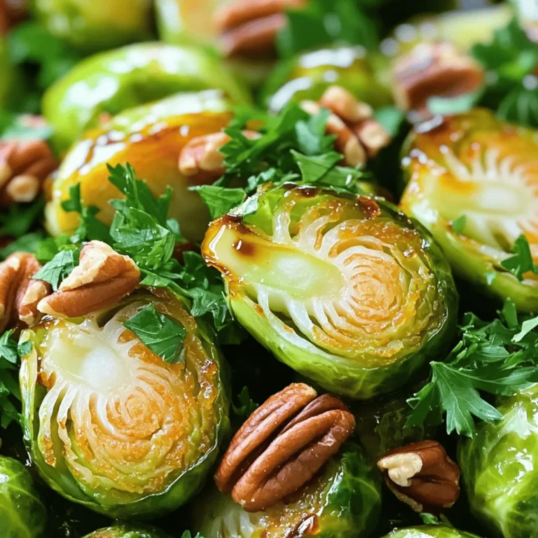 - 450 g Rosenkohl, geputzt und halbiert - 3 Esslöffel Balsamico-Essig - 2 Esslöffel Ahornsirup - 2 Esslöffel Olivenöl - 2 Knoblauchzehen, fein gehackt - Salz und Pfeffer nach Geschmack - 60 g gehackte Pekannüsse (optional, für eine knusprige Note) - Frische Petersilie zur Garnierung In diesem Rezept verwenden wir frischen Rosenkohl. Er ist lecker und gesund. Balsamico-Essig bringt eine süßsaure Note. Ahornsirup fügt eine feine Süße hinzu. Olivenöl sorgt für eine schöne Textur beim Rösten. Knoblauch gibt dem Gericht einen tollen Geschmack. Salz und Pfeffer verstärken das Aroma. Die Pekannüsse sind optional, aber sie geben einen schönen Crunch. Frische Petersilie macht das Gericht hübsch und frisch. Diese Zutaten sind leicht zu finden. Sie können sie in jedem Supermarkt kaufen. Für die beste Qualität, wählen Sie frisches Gemüse. Die Kombination dieser Zutaten macht die Balsamico-glasierten Rosenkohlhälften besonders lecker. Sie können die Full Recipe "Balsamico-Glasierte Rosenkohl mit Ahorn-Kick" für eine detaillierte Anleitung ansehen. Zuerst putze ich den Rosenkohl gründlich. Dann halbiere ich die kleinen Köpfe. Dies sorgt dafür, dass sie gleichmäßig garen. Während ich arbeite, heize ich den Ofen auf 200°C (390°F) vor. So sind die Bedingungen perfekt, wenn die Rosenkohlhälften bereit sind. In einer großen Schüssel vermenge ich die halbierten Rosenkohlhälften mit Olivenöl, Salz und Pfeffer. Ich achte darauf, dass alle Stücke gut benetzt sind. In einer kleinen Schüssel mische ich Balsamico-Essig und Ahornsirup. Diese Glasur wird später einen tollen Geschmack geben. Jetzt lege ich die Rosenkohlhälften auf ein Backblech. Ich stelle sicher, dass die Schnittseite nach unten zeigt. Dann röste ich sie für etwa 20 Minuten im vorgeheizten Ofen. Nach 20 Minuten nehme ich das Blech heraus. Ich träufle die Balsamico-Ahorn-Mischung gleichmäßig über die Rosenkohlhälften. Mit einem Spatel wende ich sie vorsichtig. Dann kommen sie für weitere 10-15 Minuten in den Ofen. Wenn sie schön karamellisiert und zart sind, bin ich bereit. Ich garniere die Rosenkohlhälften mit frischer Petersilie. Für einen extra Crunch streue ich gehackte Pekannüsse darüber. Für die besten Röstaromen müssen Sie die richtige Temperatur wählen. Heizen Sie den Ofen auf 200°C vor. Dies gibt den Rosenkohlhälften die Hitze, die sie brauchen. Rösten Sie die Rosenkohlhälften etwa 20 Minuten lang. Nach dieser Zeit träufeln Sie die Balsamico-Glasur über die Hälften. Wenden Sie sie dann sanft, um die Glasur gleichmäßig zu verteilen. Rösten Sie sie noch einmal für 10 bis 15 Minuten. So wird der Rosenkohl schön karamellisiert und zart. Rosenkohl ist nicht nur lecker, sondern auch gesund. Er enthält viele Vitamine und Mineralstoffe. Diese kleinen grünen Köpfchen sind reich an Vitamin C, K und Ballaststoffen. Balsamico-Essig hat auch gesundheitliche Vorteile. Er kann den Blutzuckerspiegel stabilisieren. Ahornsirup ist eine gesunde Wahl, da er natürliche Süße bietet. Dies macht das Gericht nahrhaft und köstlich. Balsamico-gläserne Rosenkohlhälften passen gut zu vielen Gerichten. Sie sind eine tolle Beilage zu gebratenem Fleisch oder Fisch. Servieren Sie sie warm auf einem schönen Teller. Garnieren Sie das Gericht mit gehackten Pekannüssen und frischer Petersilie. Dies sieht nicht nur gut aus, sondern schmeckt auch hervorragend. Machen Sie das Gericht noch interessanter, indem Sie es mit gerösteten Mandeln oder Feta kombinieren. {{image_4}} Sie können das Rezept mit verschiedenen Nüssen oder Samen anpassen. Pekannüsse geben einen tollen Crunch. Sie können auch Walnüsse oder Mandeln verwenden. Wenn Sie eine süßere Note mögen, fügen Sie getrocknete Früchte hinzu. Rosinen oder Cranberries passen gut. Käse ist eine weitere großartige Option. Sie können Feta oder Parmesan über die fertigen Rosenkohlhälften streuen. Das bringt einen schönen Geschmack. Für eine schnelle Zubereitung können Sie die Rosenkohlhälften in einer Pfanne braten. Erhitzen Sie etwas Olivenöl und fügen Sie die Rosenkohlhälften hinzu. Braten Sie sie etwa 10 Minuten, bis sie goldbraun sind. Sie können auch den Grill verwenden. Grillen Sie die Rosenkohlhälften bei mittlerer Hitze. Wenden Sie sie regelmäßig, damit sie gleichmäßig garen. Eine Slow-Cooker-Option ist auch möglich. Geben Sie die Zutaten in den Slow-Cooker und kochen Sie sie auf niedriger Stufe für 4-6 Stunden. Dies macht das Gericht besonders zart. Balsamico-glazierte Rosenkohlhälften sind perfekt für viele Anlässe. Sie sind ein tolles Gemüsegericht für Feiertage wie Thanksgiving oder Weihnachten. Auch bei BBQs oder Grillpartys sind sie ein Hit. Sie können das Gericht für eine einfache Woche zubereiten oder für ein schickes Dinner servieren. Passen Sie die Zutaten an, um zu verschiedenen Anlässen zu passen. Denken Sie an saisonale Zutaten für zusätzliche Frische. Um die Reste von Balsamico-glasierten Rosenkohl gut zu lagern, lege sie in einen luftdichten Behälter. So bleiben sie frisch. Du kannst die Reste bis zu drei Tage im Kühlschrank aufbewahren. Wenn du die Reste länger aufbewahren möchtest, friere sie ein. In einem Gefrierbeutel sind sie bis zu drei Monate haltbar. Achte darauf, die Reste gut zu verpacken, um Frostbrand zu vermeiden. Die beste Methode, um deine Balsamico-glasierten Rosenkohl aufzuwärmen, ist im Ofen. Heize den Ofen auf 180°C (350°F) vor. Lege die Rosenkohlhälften auf ein Backblech und wärme sie für etwa 10 bis 15 Minuten auf. So bleiben sie schön knusprig. Um die Knusprigkeit wiederherzustellen, kannst du die Röstfunktion deines Ofens nutzen. So bekommen die Rosenkohlhälften eine tolle Textur. Vermeide die Mikrowelle, da sie die Konsistenz weich macht. Denke daran, die Reste gleichmäßig zu verteilen, damit sie gleichmäßig warm werden. Die Zubereitung von Balsamico-Glasierten Rosenkohl dauert etwa 45 Minuten. Die Vorbereitungszeit ist 10 Minuten. Die Kochzeit beträgt 35 Minuten. Dies umfasst das Rösten und das Karamellisieren der Rosenkohlhälften. Ja, du kannst die Pekannüsse weglassen. Wenn du Nüsse nicht magst oder Allergien hast, sind Sonnenblumenkerne eine gute Alternative. Sie bieten einen ähnlichen Crunch. Du kannst auch einfach die Rosenkohlhälften pur genießen. Ja, das Rezept ist bereits vegan. Die Zutaten sind pflanzenbasiert. Balsamico-Essig und Ahornsirup sind beide vegan. Du kannst auch andere Süßstoffe verwenden, wenn du möchtest. Du kannst die vollständige Rezeptanleitung für „Balsamico-Glasierte Rosenkohl mit Ahorn-Kick“ online finden. Es gibt viele Plattformen, die diesen köstlichen Genuss anbieten. Zusammenfassend haben wir die Schritte zur Zubereitung von Balsamico-Glasierten Rosenkohl aufgelistet. Du hast die Hauptzutaten, die Gewürze und zubereitenden Schritte kennen gelernt. Auch Tipps für perfektes Rösten haben wir behandelt. Denke daran, dass Rosenkohl viele gesundheitliche Vorteile bietet. Variiere das Rezept nach deinem Geschmack oder für besondere Anlässe. Nutze die Lagerinformationen, um Reste richtig aufzubewahren. Mit unserer Anleitung hast du jetzt alles, um dieses köstliche Gericht zuzubereiten!