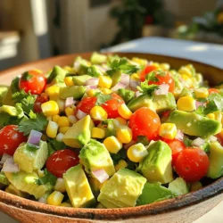 - 2 reife Avocados - 1 Tasse frische oder Dosenmais - 1 rote Paprika - 1 kleine rote Zwiebel - 1/2 Tasse Kirschtomaten - 1/4 Tasse frischer Koriander Die Hauptzutaten sind einfach, frisch und voller Geschmack. Avocados sind der Star. Sie geben dem Salat eine cremige Textur. Wählen Sie reife Avocados, die leicht drücken, aber nicht zu weich sind. Dann kommt der Mais dazu. Er bringt Süße und Crunch. Verwenden Sie frischen Mais, wenn möglich. Dosenmais ist auch in Ordnung, aber spülen Sie ihn gut ab. Die rote Paprika sorgt für Farbe und einen süßen Biss. Sie bringt auch Vitamine. Die kleine rote Zwiebel gibt einen scharfen Geschmack. Sie sollte fein gehackt sein, so dass der Geschmack gut verteilt ist. Kirschtomaten fügen Saftigkeit und Süße hinzu. Halbieren Sie sie für ein besseres Mundgefühl. Frischer Koriander bringt Frische und einen herben Geschmack. - 2 Esslöffel Limettensaft - 1 Esslöffel Olivenöl - 1 Teelöffel gemahlener Kreuzkümmel - Salz und Pfeffer - Optional: 1 Jalapeño Das Dressing ist einfach, aber voller Geschmack. Limettensaft gibt eine frische Säure. Olivenöl bringt einen reichen, fruchtigen Geschmack. Kreuzkümmel fügt eine warme Note hinzu, die perfekt passt. Salz und Pfeffer sind wichtig, um die Aromen zu betonen. Wenn Sie es scharf mögen, fügen Sie die Jalapeño hinzu. Sie bringt einen tollen Kick. Achten Sie darauf, die Jalapeño fein zu hacken, damit es nicht zu scharf wird. Das Zusammenspiel dieser Zutaten macht den Avocado-Korn-Salat zu einem Genuss. Für die vollständige Anleitung schauen Sie sich das [Full Recipe] an. Zuerst bereite den Mais vor. Wenn du frischen Mais verwendest, koche ihn in Wasser. Lasse ihn 3 bis 5 Minuten kochen, bis er zart ist. Dann gieße ihn ab und lasse ihn abkühlen. Wenn du Dosenmais nimmst, musst du ihn nur gut abtropfen lassen und beiseite stellen. Jetzt schneide das Gemüse. Nimm die rote Paprika und schneide sie in kleine Stücke. Hacke die rote Zwiebel fein. Halbiere die Kirschtomaten. Achte darauf, alles gleichmäßig zu schneiden, damit der Salat gut aussieht. Nimm eine große Schüssel und gib alle vorbereiteten Zutaten hinein. Füge die gewürfelten Avocados hinzu. Mische alles vorsichtig, damit die Avocados nicht zerdrückt werden. Es ist wichtig, sanft zu sein, damit der Salat frisch bleibt. In einer kleinen Schüssel vermenge den Limettensaft, das Olivenöl und den gemahlenen Kreuzkümmel. Schmecke das Dressing mit Salz und Pfeffer ab. Rühre alles gut um, bis es gleichmäßig vermischt ist. Gieße das Dressing über den Salat. Mische alles vorsichtig durch. Achte darauf, dass die Avocados intakt bleiben. So sieht der Salat schön aus und schmeckt frisch. Verpasse nicht, diesen leckeren Avocado-Korn Fiesta-Salat nach der [Full Recipe] zuzubereiten! Um die besten Avocados zu finden, schaue dir die Farbe an. Reife Avocados haben eine tiefgrüne bis schwarze Haut. Drücke sanft auf die Frucht. Wenn sie leicht nachgibt, ist sie reif. Zu harte Avocados sind noch nicht bereit. Zu weiche, matschige Avocados sind überreif. Lagere die Avocados bei Raumtemperatur. Wenn sie reif sind, lege sie in den Kühlschrank. So bleiben sie länger frisch. Du kannst auch unreife Avocados mit Äpfeln zusammen lagern. Die Äpfel geben Gas ab und helfen, die Avocados schneller reifen. Um deinen Avocado-Korn-Salat frisch zu halten, lagere ihn in einem luftdichten Behälter. Füge etwas Limettensaft hinzu. Das hilft, die Avocados vor dem Bräunen zu schützen. Du kannst den Salat auch in Portionen aufteilen. So bleibt er länger frisch. Im Kühlschrank hält sich der Salat etwa zwei Tage. Nach dieser Zeit kann er an Geschmack verlieren. Überprüfe die Avocados vor dem Essen. Wenn sie braun oder matschig sind, entferne sie. Präsentiere den Salat in bunten Schalen. Das macht ihn ansprechend. Du kannst ihn mit frischem Koriander garnieren. Das sieht schön aus und gibt zusätzlichen Geschmack. Um mehr Geschmack zu erzielen, füge Nüsse oder Samen hinzu. Geröstete Pinienkerne oder Sonnenblumenkerne passen gut. Sie geben einen netten Crunch. Du kannst auch Feta oder Käse hinzufügen. Das macht den Salat noch besser. Für das vollständige Rezept besuche [Full Recipe]. {{image_4}} Um den Avocado-Korn-Salat noch abwechslungsreicher zu gestalten, füge andere Gemüse hinzu. Gurken bieten einen knackigen Biss. Sie sind frisch und leicht. Auch Paprika in verschiedenen Farben bringt Farbe und Geschmack. Bohnen wie schwarze Bohnen oder Kichererbsen geben einen tollen Proteinboost. Hähnchen ist eine weitere Option für mehr Substanz. Das Dressing ist wichtig für den Geschmack. Du kannst das Olivenöl durch andere Öle ersetzen. Avocadoöl oder Sesamöl sind tolle Alternativen. Sie bringen neue Aromen. Probiere auch exotische Dressings wie Mango-Limetten-Dressing oder Erdnuss-Dressing aus. Diese Optionen machen den Salat aufregend und frisch. Der Salat ist sehr vielseitig. Du kannst ihn in Tortilla-Chips einlegen. Das ist ein toller Snack für Partys. Serviere ihn auch als Beilage zu gegrilltem Fleisch oder Fisch. Oder genieße ihn als leichtes Hauptgericht. So hast du viele Möglichkeiten, diesen leckeren Salat zu genießen. Für das gesamte Rezept, schau dir den Full Recipe an. Um den Avocado-Korn-Salat frisch zu halten, sollten Sie ihn in einem luftdichten Behälter aufbewahren. Ein Glasbehälter eignet sich hervorragend, da er keine Gerüche aufnimmt. Ein Plastikbehälter kann auch gut funktionieren, solange er gut verschlossen ist. Der Salat bleibt im Kühlschrank etwa zwei Tage frisch. Nach dieser Zeit kann die Avocado braun werden. Wenn das passiert, schmeckt der Salat nicht mehr so gut. Das Einfrieren von Avocados kann tricky sein, da sie ihre Textur verlieren. Ich empfehle, die Avocados vor dem Einfrieren in kleine Stücke zu schneiden und sie mit etwas Limettensaft zu mischen. So bleibt die Farbe besser erhalten. Um verdorbene Zutaten zu vermeiden, frieren Sie nur den Salat ohne Dressing ein. Das Dressing kann frisch zubereitet werden, wenn Sie den Salat servieren. So bleibt der Geschmack lebendig und frisch. Um die Avocados frisch zu halten, gibt es ein paar einfache Tipps. Zuerst sollte man die Bräunung vermeiden. Das passiert, wenn das Fruchtfleisch Luft ausgesetzt wird. Um dies zu verhindern, decke die Avocados mit Frischhaltefolie ab oder lege sie in einen luftdichten Behälter. Eine weitere gute Idee ist die Verwendung von Zitrussaft. Limetten- oder Zitronensaft enthält Säure, die die Bräunung verlangsamt. Spritze etwas Saft direkt auf das Fruchtfleisch, bevor du die Avocados in den Salat gibst. Dies hält sie frisch und verleiht dem Salat einen zusätzlichen Geschmack. Ja, du kannst den Salat im Voraus zubereiten. Hier sind einige Tipps für die Vorbereitung. Du kannst die meisten Zutaten wie Mais, Paprika und Zwiebeln im Voraus schneiden. Bewahre sie in separaten Behältern im Kühlschrank auf. So bleiben sie frisch und knackig. Bereite das Dressing separat vor und bewahre es ebenfalls im Kühlschrank auf. Mische alles erst kurz vor dem Servieren. Dadurch bleiben die Avocados und der Salat frisch und lecker. Zu einem Avocado-Korn-Salat passen viele Beilagen und Getränke gut. Du kannst Tortilla-Chips oder knuspriges Brot servieren. Diese geben dem Salat eine schöne Textur. Als Getränk empfehle ich ein leichtes, spritziges Getränk. Ein kaltes Glas Limonade oder ein frischer Eistee passt perfekt. Diese Kombination macht dein Essen noch erfrischender. In Deutschland ist die beste Saison für frische Maiskörner von Juli bis September. In dieser Zeit sind die Körner am süßesten und saftigsten. Viele Bauernmärkte bieten frischen Mais an. Wenn du frischen Mais kaufst, wähle feste, grüne Kolben. Diese haben die besten Körner. So erhältst du den besten Geschmack für deinen Salat. Das Rezept für den Avocado-Korn Fiesta-Salat stammt aus der mexikanischen Küche. Es ist inspiriert von frischen, einfachen Zutaten und bunten Aromen. Die Kombination aus Avocado und Mais ist beliebt. Sie bringt einen tollen Geschmack zusammen. Dieses Rezept ist auch sehr anpassungsfähig. Du kannst es leicht nach deinem Geschmack ändern. Für die ausführliche Zubereitung schau dir das vollständige Rezept an. Der Avocado-Korn-Salat ist eine gesunde und schmackhafte Option. Wir haben frische Zutaten wie Avocados, Mais und Paprika verwendet. Das Dressing mit Limettensaft und Kreuzkümmel rundet alles ab. Du kannst den Salat nach Belieben anpassen und mit anderen Zutaten variieren. Denk daran, die Avocados richtig zu lagern, damit sie frisch bleiben. Mit diesen Tipps wird dein Salat ein Hit. Probiere es aus und genieße die Vielfalt!