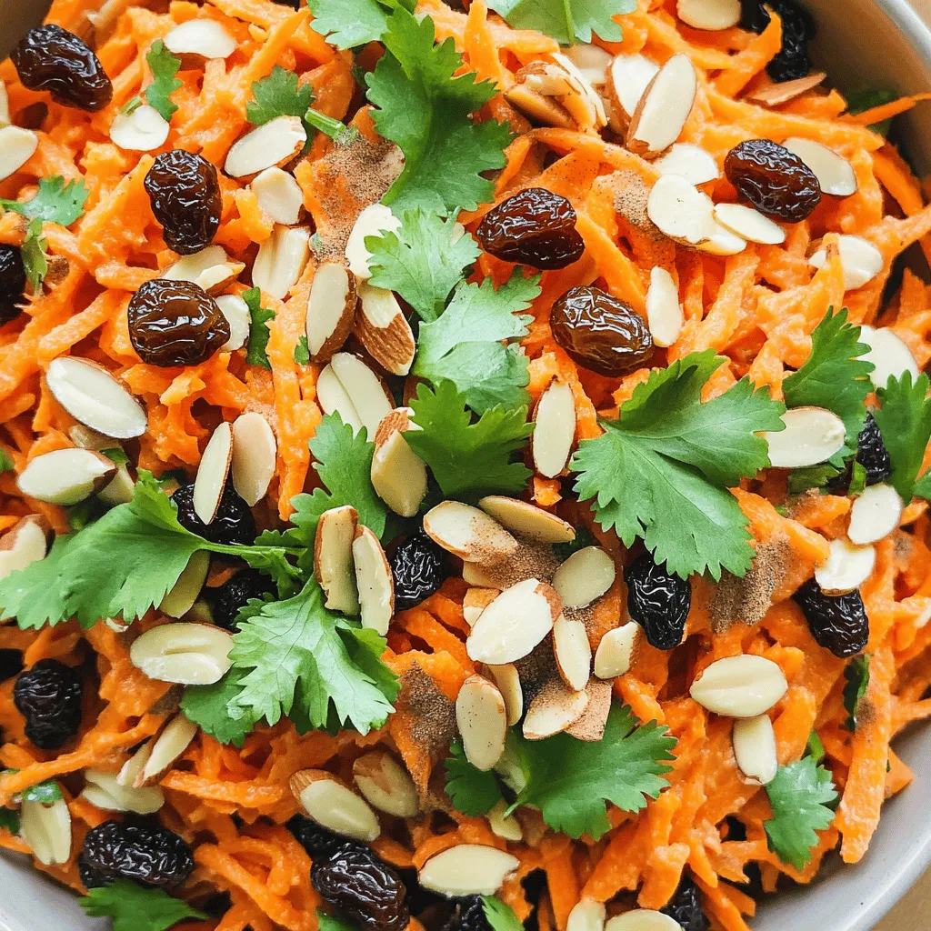 Für einen leckeren marokkanischen Gewürzkarottensalat brauchst du einige einfache Zutaten. Hier ist die Liste: - 4 große Karotten, gerieben - 60 g Rosinen - 60 g geröstete, geschnittene Mandeln - 60 g frischer Koriander, gehackt Diese Zutaten geben dem Salat seine frische und knackige Textur. Die Karotten sind die Hauptzutat. Sie bringen eine süße Note und sind reich an Vitaminen. Rosinen fügen eine süße Tiefe hinzu, während Mandeln für den Crunch sorgen. Der Koriander bringt eine frische, kräuterige Note. Die Gewürze machen diesen Salat besonders. Du brauchst: - 1/2 Teelöffel gemahlener Kreuzkümmel - 1/2 Teelöffel gemahlener Zimt - 1/4 Teelöffel Cayennepfeffer (nach Geschmack anpassen) - Saft von 1 Zitrone - 2 Esslöffel Olivenöl - Salz und Pfeffer nach Geschmack Kreuzkümmel gibt einen warmen, erdigen Geschmack. Zimt fügt eine süße Würze hinzu. Cayennepfeffer bringt die Schärfe, die du nach Belieben anpassen kannst. Zitrone und Olivenöl sorgen für eine frische, gesunde Note. Diese Kombination macht den Salat lecker und spannend. Der marokkanische Gewürzkarottensalat ist nicht nur lecker, sondern auch gesund. Karotten sind reich an Vitamin A, gut für die Augen. Mandeln bieten gesunde Fette, die gut für das Herz sind. Rosinen enthalten Antioxidantien, die den Körper schützen. Koriander hat entzündungshemmende Eigenschaften. Die Gewürze sind auch vorteilhaft. Kreuzkümmel kann die Verdauung fördern. Zimt hilft, den Blutzucker zu regulieren. So ist dieser Salat eine gesunde Wahl für jede Mahlzeit. Du kannst die vollständige Zubereitung im [Full Recipe] nachlesen. Zuerst schälen Sie die Karotten. Das ist einfach und macht sie frisch. Danach reiben Sie die Karotten. Sie können eine Reibe oder eine Küchenmaschine verwenden. Geben Sie die geriebenen Karotten in eine große Schüssel. So haben Sie genug Platz zum Mischen. In einer kleinen Schüssel verrühren Sie die Gewürze. Fügen Sie den gemahlenen Kreuzkümmel und den Zimt hinzu. Dann kommt der Cayennepfeffer, je nach Ihrem Geschmack. Pressen Sie eine Zitrone und geben Sie den Saft dazu. Fügen Sie auch das Olivenöl hinzu. Mischen Sie alles gut. Das Dressing wird gleichmäßig und lecker. Jetzt kommt der Spaß! Gießen Sie das Dressing über die Karotten. Rühren Sie alles gut um, damit die Karotten schön bedeckt sind. Würzen Sie mit Salz und Pfeffer. Dann heben Sie den frischen Koriander vorsichtig unter. Lassen Sie den Salat für 15 Minuten bei Zimmertemperatur ruhen. So verbinden sich die Aromen gut. Oder kühlen Sie ihn 30 Minuten im Kühlschrank. Servieren Sie den Salat in einer großen Schüssel. Garnieren Sie mit Koriander und Mandeln. So sieht der Salat toll aus. Für das vollständige Rezept schauen Sie sich den [Full Recipe] an. Um die beste Konsistenz zu erreichen, reibe die Karotten fein. Grobe Stücke können zu hart sein. Mische die Zutaten sanft, damit nichts zerbricht. Lass den Salat etwas ruhen, damit sich die Aromen verbinden. Das gibt dir einen zarten, saftigen Salat. Die Gewürze sind der Schlüssel zu diesem Rezept. Kreuzkümmel bringt Wärme, während Zimt Süße und Tiefe hinzufügt. Cayennepfeffer fügt eine angenehme Schärfe hinzu. Du kannst die Gewürze nach Geschmack anpassen. Probiere auch andere Kombinationen wie Paprika oder Koriander für mehr Vielfalt. Für die Präsentation empfehle ich eine große, flache Schüssel. Das lässt die Farben strahlen. Garniere den Salat mit frischem Koriander und gerösteten Mandeln. Ein Spritzer Zitronensaft kurz vor dem Servieren bringt Frische. Du kannst auch essbare Blüten hinzufügen, um den Salat noch schöner zu machen. {{image_4}} Wenn du Rosinen oder Mandeln nicht magst, gibt es tolle Alternativen. Du kannst Datteln anstelle von Rosinen verwenden. Sie geben dem Salat eine süße Note. Anstelle von Mandeln sind Walnüsse eine gute Wahl. Sie fügen einen nussigen Geschmack hinzu. Auch Sonnenblumenkerne bieten einen tollen Crunch. Probiere verschiedene Kombinationen aus, um deinen eigenen Geschmack zu finden. Dieser Salat ist bereits vegetarisch und leicht vegan. Wenn du das Olivenöl durch ein anderes Pflanzenöl ersetzen möchtest, ist das möglich. Auch die Verwendung von Agavendicksaft statt Honig macht den Salat vegan. Achte darauf, frische Kräuter zu verwenden, um den Geschmack zu intensivieren. Das macht das Gericht nicht nur lecker, sondern auch abwechslungsreich. Die Karotten sind das Herzstück dieses Salats, aber du kannst saisonale Zutaten einfügen. Im Frühling passen Radieschen sehr gut. Sie bringen Farbe und einen knackigen Biss. Im Sommer sind Gurken eine tolle Ergänzung. Sie sorgen für Frische und Leichtigkeit. Im Herbst kannst du geröstete Kürbiswürfel hinzufügen. Das gibt dem Salat eine herzhafte Note. Experimentiere mit diesen Zutaten, um deinen Salat zu variieren und aufregend zu halten. Für das vollständige Rezept, sieh dir den [Full Recipe] an. Um den marokkanischen Gewürzkarottensalat gut zu lagern, benutze einen luftdichten Behälter. Stelle sicher, dass der Salat ganz abgekühlt ist, bevor du ihn hineinlegst. Das hilft, Feuchtigkeit und Gerüche zu vermeiden. Wenn du den Salat gut verschließt, bleibt er frisch und lecker. Im Kühlschrank hält der Salat etwa drei bis fünf Tage. Die Aromen entwickeln sich weiter, was den Salat noch schmackhafter macht. Überprüfe vor dem Essen immer die Frische. Wenn der Salat komisch riecht oder die Konsistenz sich verändert hat, solltest du ihn nicht mehr essen. Ich empfehle nicht, diesen Salat einzufrieren. Das Gemüse wird beim Auftauen matschig. Wenn du jedoch Reste hast, die du nicht gleich essen kannst, kannst du die Karottenmasse ohne Dressing einfrieren. Bereite das Dressing frisch zu, wenn du den Salat wieder genießen möchtest. So bleibt der Geschmack frisch und die Textur toll. Um den Salat schärfer zu machen, füge mehr Cayennepfeffer hinzu. Du kannst auch etwas frischen Ingwer reiben. Ingwer gibt dem Salat eine angenehme Schärfe und Frische. Beginne mit einer kleinen Menge und taste dich langsam vor. So kannst du die Schärfe gut anpassen. Ja, du kannst den Salat im Voraus zubereiten. Bereite ihn bis zu einem Tag vorher zu. Die Aromen verbinden sich gut, wenn du ihn im Kühlschrank lagerst. Achte darauf, den Koriander erst kurz vor dem Servieren hinzuzufügen. So bleibt er frisch und grün. Der Salat passt gut zu vielen Gerichten. Er schmeckt toll zu gegrilltem Fleisch oder Fisch. Du kannst ihn auch mit Couscous oder Fladenbrot kombinieren. Eine leichte Joghurtsauce rundet das Gericht ab. Probiere es aus und entdecke neue Geschmackskombinationen! Der marokkanische Gewürzkarottensalat ist einfach und lecker. In diesem Blogbeitrag haben wir die Hauptzutaten besprochen, ihre vielen Vorteile erklärt und eine Schritt-für-Schritt-Anleitung gegeben. Du hast auch hilfreiche Tipps und Variationen entdeckt, um den Salat noch besser zu machen. Ich hoffe, die Informationen helfen dir, diesen Salat zu meistern. Probier es aus und genieße die Aromen!