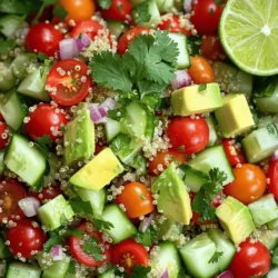- 1 Tasse Quinoa, gründlich abgespült - 2 Tassen Wasser oder Gemüsebrühe - 1 Tasse Cherrytomaten, halbiert - 1 Tasse Gurke, gewürfelt - 1 Paprika (rot oder gelb), gewürfelt - 1/2 rote Zwiebel, fein gehackt - 1/4 Tasse frischer Koriander, grob gehackt - 1 Avocado, gewürfelt - Saft von 2 Limetten - 3 Esslöffel Olivenöl - Salz und Pfeffer nach Geschmack - Optional: 1/2 Teelöffel Kreuzkümmel - Frische Korianderblätter - Limettenviertel Ich liebe es, frische Zutaten zu verwenden. Die Kombination aus Quinoa und Gemüse macht diesen Salat leicht und gesund. Quinoa ist eine großartige Proteinquelle. Es hat einen nussigen Geschmack und eine tolle Textur. Cherrytomaten bringen Süße und Saftigkeit. Die Gurke sorgt für Frische, während die Paprika Farbe und Crunch hinzufügt. Die rote Zwiebel gibt einen kleinen scharfen Kick. Frischer Koriander bringt ein tolles Aroma. Avocado macht den Salat cremig und sättigend. Der Saft von Limetten gibt einen spritzigen Geschmack. Olivenöl fügt gesunde Fette hinzu. Wenn du einen besonderen Geschmack willst, füge Kreuzkümmel hinzu. Er gibt dem Salat ein warmes Aroma. Du kannst den Salat nach Belieben anpassen. Die frischen Korianderblätter und Limettenviertel sind schöne Garnierungen. Sie machen den Salat noch ansprechender. Für die vollständige Zubereitung schau dir das [Full Recipe] an. Zuerst bringst du das Wasser oder die Gemüsebrühe in einem mittelgroßen Topf zum Kochen. Füge dann den gründlich abgespülten Quinoa hinzu. Decke den Topf ab und reduziere die Hitze auf niedrig. Lasse den Quinoa etwa 15 Minuten köcheln, bis er locker ist und die Flüssigkeit aufgesogen hat. Nimm den Topf vom Herd und lasse den Quinoa etwas abkühlen. Während der Quinoa kocht, kannst du das Gemüse vorbereiten. Nimm eine große Schüssel und vermenge die halbierten Cherrytomaten, die gewürfelte Gurke, die Paprika, die fein gehackte rote Zwiebel und den grob gehackten Koriander. Diese bunten Zutaten sorgen für frische Aromen. Sobald der Quinoa abgekühlt ist, gibst du ihn in die Schüssel mit dem Gemüse. Mische alles vorsichtig, damit der Quinoa nicht zerdrückt wird. In einer kleinen Schüssel bereitest du die Marinade vor. Mische dazu den Limettensaft, das Olivenöl, Salz und Pfeffer. Optional kannst du auch Kreuzkümmel hinzufügen, um mehr Geschmack zu bringen. Gieße die Marinade über den Quinoa-Gemüse-Mix. Mische alles sanft, sodass die Marinade gut verteilt ist. Zum Schluss füge die gewürfelte Avocado hinzu und hebe sie vorsichtig unter den Salat. Du möchtest vermeiden, dass die Avocado zerdrückt wird. Für das vollständige Rezept, schau dir den [Full Recipe] an. Ein guter Geschmack hängt oft von der Balance ab. Limettensaft bringt Frische, aber zu viel kann sauer schmecken. Ich empfehle, zuerst weniger Limettensaft zu verwenden. Füge dann nach und nach mehr hinzu. So kannst du die Säure besser kontrollieren. Genau wie bei Gewürzen ist Mäßigung der Schlüssel. Ein bisschen Salz hebt den Geschmack an. Aber sei vorsichtig mit dem Pfeffer. Zu viel kann den Salat schnell überladen. Probiere auch, etwas Kreuzkümmel hinzuzufügen. Er gibt dem Salat eine warme Note. Die Avocado ist ein toller Bestandteil. Sie macht den Salat cremig und reichhaltig. Achte darauf, die Avocado zuletzt hinzuzufügen. So bleibt sie ganz und zerdrückt nicht. Eine gute Technik ist, sie sanft unterzumischen. Wenn du Abwechslung magst, kannst du auch Kichererbsen oder Bohnen verwenden. Diese sorgen für zusätzliche Textur und Nährstoffe. Sie machen den Salat sättigender. Du kannst schwarze Bohnen oder weiße Bohnen nehmen. Beide passen gut. Kühle den Salat vor dem Servieren. Das verbessert den Geschmack und macht ihn erfrischend. Ich empfehle, ihn mindestens 30 Minuten im Kühlschrank zu lassen. Dieser Salat passt hervorragend zu Grillgerichten. Serviere ihn als Beilage zu gegrilltem Hähnchen oder Fisch. Er ergänzt die Aromen perfekt und bringt frische auf den Teller. Du kannst den Salat auch in einer großen Schüssel anrichten. So sieht er einladend aus und kann leicht geteilt werden. {{image_4}} Um den Geschmack zu variieren, füge Feta-Käse oder Ziegenkäse hinzu. Diese Käsesorten bringen eine cremige Note. Gegrilltes Gemüse ist ebenfalls eine tolle Wahl. Zucchini, Paprika oder Auberginen passen gut. Sie geben dem Salat mehr Textur und Geschmack. Experimentiere ruhig mit verschiedenen Gemüsearten. Möchtest du den Quinoa-Salat vegan halten? Das ist ganz einfach! Lass den Käse weg und verwende statt Olivenöl ein hochwertiges Pflanzenöl. Du kannst auch mehr Avocado hinzufügen für eine cremige Konsistenz. Eine Handvoll Nüsse oder Samen bringt zusätzlichen Crunch. So bleibt der Salat gesund und lecker. Probiere alternative Dressings aus, um den Salat zu verfeinern. Ein Balsamico-Dressing passt wunderbar. Mische Balsamico-Essig mit etwas Olivenöl und Honig. Das gibt dem Salat eine süß-saure Note. Du kannst auch ein würziges Tahini-Dressing verwenden. Das bringt eine ganz neue Dimension in dein Gericht. Für das komplette Rezept schaue dir [Full Recipe] an. Du kannst den Koriander-Limetten-Quinoa-Salat im Kühlschrank aufbewahren. Er bleibt bis zu 3 Tage frisch. Achte darauf, ihn in einem luftdichten Behälter zu lagern. So bleibt der Salat knackig und die Aromen erhalten. Das Einfrieren von Quinoa-Salat ist möglich, aber nicht ideal. Die frischen Zutaten verlieren beim Auftauen oft ihre Textur. Wenn du dennoch einfrierst, teile den Salat in Portionen auf. Verwende gefrierfeste Beutel oder Behälter. Achte darauf, die Luft herauszudrücken, bevor du sie verschließt. Lasse den Salat im Kühlschrank über Nacht auftauen. Hast du Reste? Nutze sie kreativ! Du kannst den Salat in Wraps füllen oder als Beilage zu gegrilltem Fleisch servieren. Auch als Füllung für gefüllte Paprika ist er lecker. Eine weitere Idee: Mische ihn in eine Omelette oder rühre ihn in Quinoa-Bällchen. So sparst du Lebensmittel und schaffst neue Gerichte! Die Vorbereitungszeit für diesen Salat beträgt nur 15 Minuten. Die Gesamtzeit ist 30 Minuten. Das macht ihn zum perfekten Gericht für einen schnellen Lunch oder ein leichtes Abendessen. Du kannst alles schnell vorbereiten und dann genießen. Ja, du kannst Quinoa im Voraus kochen. Koche einfach die gewünschte Menge und lasse sie abkühlen. Dann bewahre sie in einem luftdichten Behälter im Kühlschrank auf. So bleibt der Quinoa bis zu fünf Tage frisch. Wenn du ihn brauchst, kannst du ihn einfach wieder aufwärmen oder kalt in den Salat geben. Falls du Quinoa nicht magst oder hast, gibt es viele Alternativen. Couscous ist eine tolle Wahl. Er ist leicht und schnell zuzubereiten. Auch Reis kann gut funktionieren, besonders brauner Reis für mehr Biss. Diese Optionen machen den Salat ebenso lecker und nahrhaft. Dieser Quinoa-Salat ist einfach und köstlich. Wir haben die Hauptzutaten wie frisches Gemüse und Limettensaft kombiniert, um ein gesundes Gericht zu schaffen. Die richtige Zubereitung und die Tipps zur Verbesserung von Geschmack und Textur sind entscheidend. Variationen wie Feta oder vegane Optionen machen das Rezept flexibel. Lagertipps helfen, Reste länger frisch zu halten. Dieser Salat wird sicher allen schmecken und ist eine tolle Beilage zu vielen Gerichten. Probieren Sie ihn aus und genießen Sie die Frische!