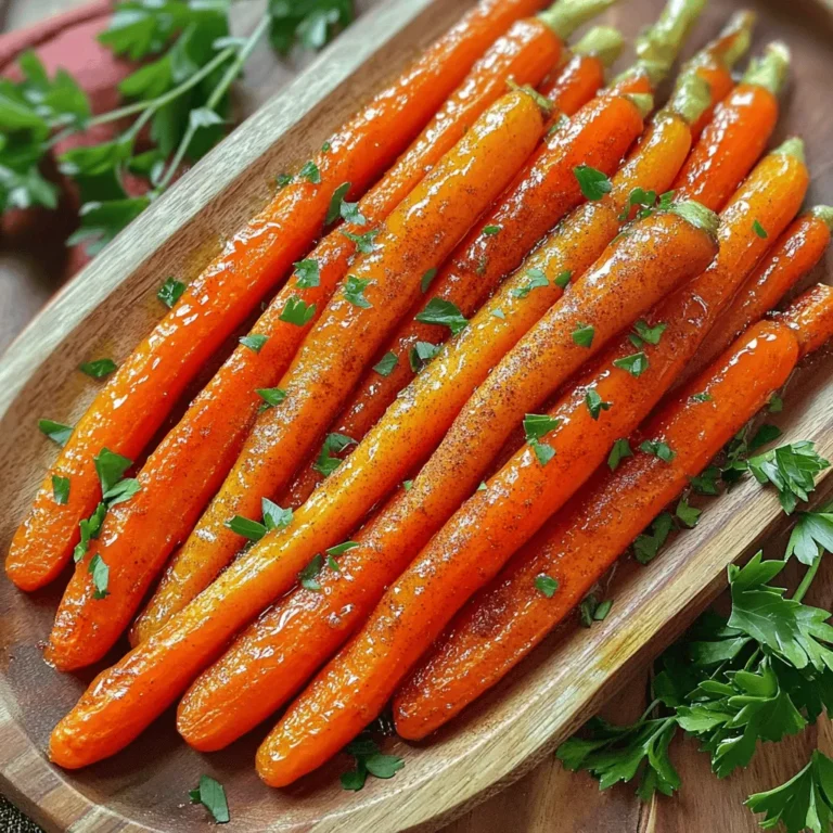 - 450 g Babykarren, geschält und zugeschnitten - 2 Esslöffel Olivenöl - 3 Esslöffel reiner Ahornsirup - 1 Teelöffel gemahlener Zimt - 1/2 Teelöffel gemahlene Muskatnuss - 1/4 Teelöffel Cayennepfeffer (optional) - Frische Petersilie, fein gehackt - Salz und schwarzer Pfeffer nach Geschmack Um diese köstlichen Spiced Maple Roasted Carrots zu machen, nutze die Hauptzutaten. Die Babykarren bringen Süße und eine schöne Farbe. Olivenöl sorgt für eine zarte Textur. Der reiner Ahornsirup fügt eine tiefe, süße Note hinzu. Die Gewürze bringen das Gericht zum Leben. Zimt gibt Wärme und Tiefe. Muskatnuss fügt einen Hauch von Komplexität hinzu. Cayennepfeffer kann einen kleinen Kick geben, wenn du es scharf magst. Für die Garnierung benutze frische Petersilie. Sie bringt Farbe und einen frischen Geschmack. Salz und Pfeffer nach Geschmack runden alles ab. Wenn du bereit bist, probiere das [Full Recipe]. Es führt dich durch jeden Schritt und sorgt für ein perfektes Ergebnis. Heize deinen Ofen auf 220°C (425°F) vor. Dies sorgt für eine gute Röstung. Nimm eine große Rührschüssel, um die Zutaten zu vermengen. Füge 2 Esslöffel Olivenöl und 3 Esslöffel reinen Ahornsirup hinzu. Gib 1 Teelöffel gemahlenen Zimt, 1/2 Teelöffel gemahlene Muskatnuss und optional 1/4 Teelöffel Cayennepfeffer dazu. Schmecke mit Salz und schwarzem Pfeffer ab. Mische alles gut mit einem Schneebesen, bis die Mischung gleichmäßig ist. Jetzt kommen die Karotten ins Spiel. Du brauchst 450 g Babykarren, die geschält und zugeschnitten sind. Gib die Karotten in die Schüssel mit der Gewürzmischung. Wende sie vorsichtig, bis sie gut bedeckt sind. Verteile die Karotten gleichmäßig auf ein Backblech. Achte darauf, dass sie nicht übereinanderliegen. Röste die Karotten im vorgeheizten Ofen für etwa 25-30 Minuten. Rühre nach der Hälfte der Zeit um, damit sie gleichmäßig garen. Nach 25-30 Minuten sind die Karotten fertig. Prüfe, ob sie zart und leicht karamellisiert sind. Nimm das Backblech aus dem Ofen und lasse die Karotten kurz abkühlen. Übertrage sie auf eine Servierplatte und garniere sie mit fein gehackter Petersilie. Diese frische Note macht die Karotten noch leckerer. Für das vollständige Rezept schaue dir die Anleitung an. Um perfekte Röstkarotten zu erzielen, achte auf die richtige Temperatur. Ein heißer Ofen sorgt für knusprige Ränder. Stelle sicher, dass die Karotten gleichmäßig geschnitten sind. So garen sie gleichmäßig. Die Karamellisierung ist der Schlüssel zum Geschmack. Rühre die Karotten während des Röstens einmal um. Dadurch bräunen sie an allen Seiten. Verleihe deinen Röstkarotten neuen Schwung, indem du alternative Gewürze ausprobierst. Eine Prise Kreuzkümmel oder Paprika kann den Geschmack vertiefen. Du kannst auch andere Gemüsevarianten hinzufügen. Zucchini oder Süßkartoffeln passen gut. Mische verschiedene Sorten für mehr Vielfalt auf dem Teller. Das Anrichten der Karotten kann Spaß machen. Lege sie in einer schönen Form auf den Teller. Verwende frische Kräuter, um Farbe und Frische hinzuzufügen. Petersilie oder Koriander sind tolle Optionen. Denke daran, verschiedene Farben zu nutzen. Bunte Gemüse machen das Gericht ansprechender. {{image_4}} Möchten Sie eine süßere Note? Fügen Sie etwas Honig hinzu. Honig verstärkt den Geschmack. Alternativ können Sie auch braunen Zucker nutzen. Beide Optionen bringen eine köstliche Süße. Eine tolle Idee ist es, die Karotten mit geröstetem Knoblauch zu kombinieren. Der Knoblauch wird beim Rösten weich. So bekommt er einen milden, süßen Geschmack. Diese Mischung passt perfekt zu den Karotten. Für mehr Schärfe können Sie Chili-Flocken verwenden. Diese Flocken geben den Karotten einen kräftigen Kick. Sie können die Menge nach Ihrem Geschmack anpassen. Ein wenig reicht oft schon aus. Balsamischer Essig bringt eine tolle Säure ins Spiel. Er macht das Gericht interessanter. Ein Spritzer vor dem Rösten macht einen großen Unterschied. Es gibt viele Karottensorten, die Sie ausprobieren können. Orange, lila oder gelbe Karotten bringen Abwechslung. Jede Sorte hat ihren eigenen Geschmack und ihre eigene Textur. Wenn Sie möchten, können Sie auch Olivenöl durch Kokosnussöl ersetzen. Kokosnussöl gibt den Karotten einen leichten, süßen Geschmack. Das ist eine tolle Option für alle, die es exotisch mögen. Für das vollständige Rezept schauen Sie sich die [Full Recipe] an. Röstkarotten sind einfach zu lagern. Lassen Sie sie zuerst abkühlen. Dann legen Sie sie in einen luftdichten Behälter. Ein Glas- oder Kunststoffbehälter funktioniert gut. Achten Sie darauf, dass der Behälter sauber und trocken ist. So bleiben die Karotten frisch. Um die Reste aufzuwärmen, nutzen Sie die Mikrowelle. Stellen Sie die Karotten in eine mikrowellengeeignete Schüssel. Decken Sie die Schüssel mit einem Teller ab. Erwärmen Sie sie in kurzen Intervallen. Rühren Sie die Karotten zwischendurch um. So bleibt die Textur weich und lecker. Sie können die Karotten auch in einer Pfanne erwärmen. Fügen Sie etwas Olivenöl hinzu, damit sie nicht austrocknen. Die Röstkarotten sollten innerhalb von drei bis fünf Tagen verzehrt werden. Achten Sie darauf, sie im Kühlschrank zu lagern. Wenn Sie sie länger aufbewahren möchten, frieren Sie sie ein. Packen Sie die Karotten in einen Gefrierbeutel. Drücken Sie die Luft heraus, bevor Sie den Beutel schließen. Im Gefrierschrank halten sie bis zu drei Monate. Die Vorbereitung für die Karotten dauert etwa 10 Minuten. Danach rösten Sie die Karotten für 25 bis 30 Minuten im Ofen. Achten Sie darauf, die Karotten nach der Hälfte der Zeit umzurühren. So werden sie gleichmäßig knusprig und zart. Ja, Sie können die Karotten im Voraus zubereiten. Rosten Sie sie wie im Rezept. Lassen Sie sie abkühlen und lagern Sie sie in einem luftdichten Behälter im Kühlschrank. So bleiben sie frisch für bis zu drei Tage. Wenn Sie sie wieder aufwärmen, nutzen Sie den Ofen für beste Ergebnisse. Diese Karotten sind sehr vielseitig. Sie passen gut zu gebratenem Hähnchen oder grünem Gemüse. Auch zu Lamm oder Fisch sind sie eine tolle Ergänzung. Für eine festliche Mahlzeit können Sie sie mit Quinoa oder Couscous servieren. Das vollständige Rezept für gewürzte Ahorn-Röstkarotten finden Sie in diesem Artikel. Es führt Sie durch jeden Schritt, um diese köstliche Beilage einfach zuzubereiten. In diesem Artikel haben wir die besten Tipps für die Zubereitung von Röstkarotten betrachtet. Sie haben die Hauptzutaten, Gewürze, und die Schritt-für-Schritt-Anleitung kennengelernt. Zudem haben wir verschiedene Varianten und Lagerinformationen besprochen. Nutzen Sie die Tipps, um köstliche Röstkarotten zu kreieren. Experimentieren Sie mit verschiedenen Gewürzen und genießen Sie die Vielfalt. Röstkarotten sind nicht nur lecker, sie sind auch vielseitig. Lassen Sie Ihrer Kreativität beim Kochen freien Lauf!