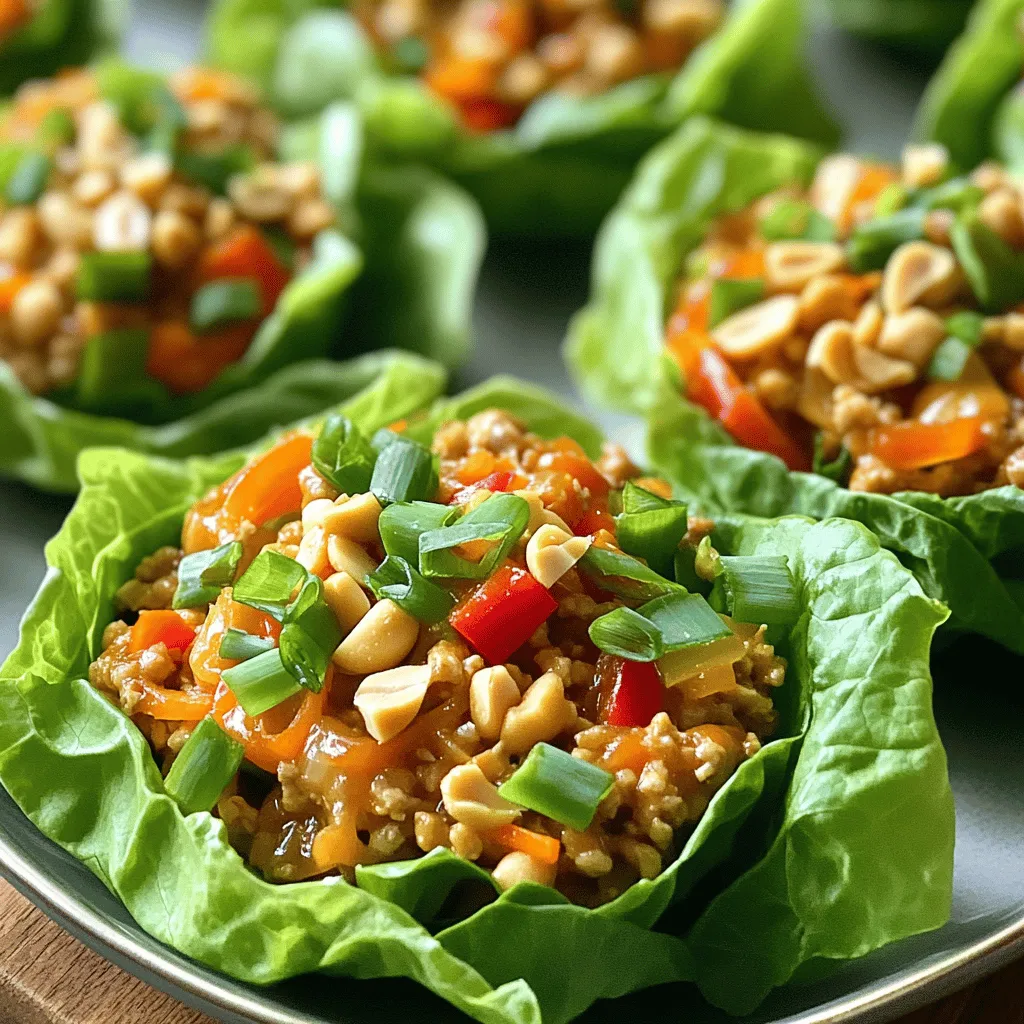 Für die würzigen Thai-Hühnchen-Lettuce Cups brauchst du: - 450 g Hackfleisch vom Hähnchen - 1 Esslöffel Sesamöl - 2 Knoblauchzehen, fein gehackt - 2,5 cm Stück Ingwer, gerieben - 1 rote Paprika, gewürfelt - 1 Karotte, gerieben - 60 ml Frühlingszwiebeln, gehackt (plus extra zur Garnierung) - 60 ml Koriander, gehackt - 3 Esslöffel Sojasauce - 2 Esslöffel Fischsauce (oder natriumarme Sojasauce für eine vegetarische Option) - 1 Esslöffel Sriracha (nach Geschmack anpassen) - 1 Esslöffel Limettensaft - 1 Kopfsalat oder Eisbergsalat, Blätter getrennt - Zerkleinerte Erdnüsse zur Garnierung Du benötigst: - Eine große Pfanne - Ein Schneidebrett - Ein scharfes Messer - Eine kleine Schüssel für die Sauce - Einen Spatel Wähle frisches Gemüse. Achte auf leuchtende Farben und feste Texturen. Der Salat sollte knackig sein. Kaufe frischen Koriander, der aromatisch duftet. Frischer Ingwer hat eine glatte Haut und sollte fest sein. Achte darauf, dass das Hähnchen rosa und feucht aussieht. Vermeide Fleisch mit einem grauen Farbton. Diese Tipps helfen dir, die besten Zutaten zu finden. So wird dein Gericht lecker und gesund. Für die vollständige Anleitung schau dir das [Full Recipe] an. Erhitze das Sesamöl in einer großen Pfanne. Nutze mittlere Hitze. Füge die gehackten Knoblauchzehen und den geriebenen Ingwer hinzu. Brate beides für etwa eine Minute an. Es sollte gut duften. Jetzt erhöhe die Hitze auf mittelhoch. Gib das Hackfleisch vom Hähnchen dazu. Brate es für 5 bis 7 Minuten. Zerkleinere das Fleisch mit einem Spatel, bis es schön braun ist. Rühre die gewürfelte rote Paprika, die geriebene Karotte und die gehackten Frühlingszwiebeln ein. Koche alles für 3 bis 4 Minuten weiter. Das Gemüse sollte zart werden. In einer kleinen Schüssel mische die Sojasauce, die Fischsauce, die Sriracha und den Limettensaft. Gieße die Mischung über die Hähnchen-Mischung. Vermenge alles gut, bis es gleichmäßig gewürzt ist. Nimm die Pfanne vom Herd und hebe den gehackten Koriander unter. Jetzt ist deine Mischung bereit zum Servieren. Schöpfe die würzige Hähnchenmischung in die Salatblätter. Garniere sie mit zerstoßenen Erdnüssen und zusätzlichen Frühlingszwiebeln. Diese leckeren Thai-Hühnchen-Lettuce Cups sind einfach zu machen und perfekt für jede Gelegenheit. Du findest das vollständige Rezept hier: Full Recipe. Um die perfekte Würze zu erreichen, probiere verschiedene Soßen. Du kannst die Sriracha anpassen, um den Schärfegrad zu steuern. Magst du es milder? Nutze weniger Sriracha. Für mehr Tiefe, füge etwas Erdnussbutter hinzu. Das gibt einen tollen Geschmack. Ein häufiger Fehler ist, das Hähnchen nicht lange genug zu braten. Achte darauf, dass es gut durchgegart ist. Wenn du das Gemüse zu lange kochst, wird es matschig. Halte die Konsistenz knackig, um den besten Biss zu haben. Zu viel Sauce kann die Blätter durchweichen. Verwende sie sparsam. Präsentiere deine Lettuce Cups schön, indem du die Füllung gleichmäßig verteilst. Nutze frische Blätter, um einen knusprigen Biss zu garantieren. Streue die zerstoßenen Erdnüsse und die Frühlingszwiebeln gleichmäßig darüber. Das macht nicht nur Spaß, sondern sieht auch toll aus. Verwende bunte Paprika, um das Gericht optisch aufzuwerten. Mit diesen Tipps wird dein Gericht zum Hit! Vergiss nicht, die [Full Recipe] zu prüfen, um alle Details zu sehen. {{image_4}} Falls du eine vegetarische oder vegane Version machen willst, nutze Tofu oder Tempeh. Sie geben gute Textur und Geschmack. Du kannst auch Linsen oder Kichererbsen verwenden. Diese Optionen sind nahrhaft und sättigend. Ersetze die Fischsauce durch eine vegane Sojasauce oder eine Pilzsoße. So bleibst du im Geschmack und schonst die Umwelt. Wenn du kein Hähnchen magst, probiere Rind- oder Schweinehackfleisch. Du kannst auch Pute verwenden. Diese Fleischsorten passen gut zu den Gewürzen und dem Gemüse. Achte darauf, das Fleisch gut zu braten, damit es zart bleibt. Du kannst auch gekochtes Hühnchen verwenden, um Zeit zu sparen. Es ist eine gute Idee, Reste aus deinem Kühlschrank zu nutzen. Soßen und Gewürze machen das Gericht spannend. Du kannst die Sriracha durch Chili- oder Erdnusssauce ersetzen. Für mehr Frische füge Limettenschale hinzu. Ein Spritzer Reisessig kann auch helfen, den Geschmack zu verbessern. Experimentiere mit Kräutern wie Minze oder Thai-Basilikum. Diese geben einen besonderen Kick. Probiere verschiedene Kombinationen, um deinen eigenen Lieblingsgeschmack zu finden. Bewahren Sie die restlichen Spicy Thai Chicken Lettuce Cups im Kühlschrank auf. Legen Sie das Hähnchen in einen luftdichten Behälter. So bleibt es frisch. Genießen Sie die Reste innerhalb von drei Tagen. Halten Sie die Salatblätter separat. So werden sie nicht matschig. Sie können die Hähnchenfüllung auch einfrieren. Füllen Sie sie in einen gefrierfesten Behälter. Achten Sie darauf, die Füllung gut abzukühlen, bevor Sie sie einfrieren. So bleibt der Geschmack erhalten. Die Füllung hält sich bis zu drei Monate im Gefrierfach. Haben Sie noch Reste? Nutzen Sie sie auf verschiedene Arten. Fügen Sie die Füllung zu einem Salat hinzu. Sie können auch Wraps oder Tacos damit füllen. Eine andere Option ist, die Füllung auf Reis oder Quinoa zu servieren. Seien Sie kreativ mit den Resten! Für Lettuce Cups sind Kopfsalat und Eisbergsalat ideal. Diese Sorten haben große Blätter. Sie sind knackig und stabil. Auch Römersalat kann gut funktionieren. Die Blätter sind dick und halten die Füllung gut. Ja, du kannst die Würze einfach anpassen. Wenn du es schärfer magst, füge mehr Sriracha hinzu. Für weniger Schärfe, verwende weniger Sriracha oder lass es ganz weg. Du kannst auch die Sojasauce nach deinem Geschmack ändern. Probiere verschiedene Kombinationen aus, um deinen perfekten Geschmack zu finden. Die Reste halten sich im Kühlschrank etwa 3-4 Tage. Lagere die Hähnchenmischung in einem luftdichten Behälter. Die Salatblätter solltest du separat aufbewahren. So bleiben sie frisch und knackig. Du kannst die Mischung auch einfrieren. Im Gefrierbeutel hält sie bis zu 3 Monate. In diesem Blogbeitrag haben wir die wichtigsten Zutaten und Tipps besprochen. Wir haben gelernt, wie man Hackfleisch zubereitet und Gemüse hinzufügt, um köstliche Gerichte zu kreieren. Ich habe auch Tricks geteilt, um die Würze genau richtig hinzubekommen. Variationen und Aufbewahrungshinweise helfen dir, flexibel zu bleiben. Denke daran, bei der Auswahl frischer Zutaten achtsam zu sein. Experimentiere mit verschiedenen Zutaten und wage neue Kombinationen. So kannst du jeden Biss genießen und das Beste aus deinen Gerichten herausholen.