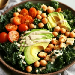 Für diesen veganen Caesar-Salat brauchen Sie einige frische und nahrhafte Zutaten. Die Hauptzutaten sind: - 1 große Portion Grünkohl, Stiele entfernt und Blätter zerrissen - 240 g Kichererbsen, gut abgespült und abgetropft - 60 g rohe Cashewkerne, 2-4 Stunden in Wasser eingeweicht Grünkohl bringt viele Vitamine und Mineralstoffe. Kichererbsen sind eine tolle Proteinquelle. Cashewkerne machen das Dressing cremig und lecker. Das Dressing ist das Herzstück dieses Salats. Die wichtigsten Zutaten für das Dressing sind: - 60 g Nährhefe - 2 Knoblauchzehen, fein gehackt - 1 Esslöffel Zitronensaft - 1 Teelöffel Dijon-Senf - 1 Esslöffel Kapern, abgetropft Nährhefe gibt dem Dressing einen käsigen Geschmack. Wenn Sie keinen Knoblauch mögen, können Sie es weglassen oder durch Zwiebeln ersetzen. Zitronensaft bringt Frische. Dijon-Senf gibt eine leichte Schärfe. Kapern fügen einen salzigen Geschmack hinzu. Um den Salat zu verfeinern, empfehle ich, ihn mit diesen Zutaten zu garnieren: - 1 Avocado, in Scheiben geschnitten - 60 g Cherrytomaten, halbiert - Croutons (fertig gekauft oder selbstgemacht) zur Garnierung Avocado macht den Salat cremig und nährstoffreich. Cherrytomaten bringen Farbe und Süße. Croutons sorgen für einen knusprigen Biss. Für das gesamte Rezept, schauen Sie bitte in den Abschnitt "Full Recipe". Zuerst musst du den Grünkohl vorbereiten. Nimm eine große Schüssel und lege den Grünkohl hinein. Füge einen Esslöffel Olivenöl hinzu. Dann streue etwas Salz und Pfeffer darüber. Mische alles gut durch, sodass die Blätter gleichmäßig mit Öl und Gewürzen bedeckt sind. Dies hilft, den Geschmack zu intensivieren. Jetzt kommen wir zum Dressing. Nimm die eingeweichten Cashewkerne und gib sie in einen Mixer. Füge die Nährhefe, den gehackten Knoblauch, den Zitronensaft, Dijon-Senf und die Kapern hinzu. Mixe alles zusammen, bis die Mischung schön cremig ist. Wenn es zu dick ist, kannst du etwas Wasser hinzufügen. Das Dressing sollte gut schmecken und eine tolle Konsistenz haben. Jetzt ist es Zeit, alles zusammenzubringen. Nimm eine große Schüssel und füge den knusprigen Grünkohl und die Kichererbsen hinzu. Gieße das Cashew-Dressing über den Salat. Mische alles gut, sodass der Grünkohl und die Kichererbsen gleichmäßig bedeckt sind. Serviere den Salat auf Tellern. Garniere ihn mit Avocado-Scheiben, halbierten Cherrytomaten und Croutons, um ihm eine extra Knusprigkeit zu verleihen. Für die vollständige Anleitung schau dir das [Full Recipe] an. Das Dressing ist der Star der Show. Um die Konsistenz zu optimieren, füge mehr Wasser hinzu, wenn es zu dick ist. Für mehr Geschmack, probiere verschiedene Mengen von Nährhefe und Zitronensaft. Ein bisschen mehr Knoblauch bringt einen tollen Kick. Mixe alles gut, bis es cremig ist. Röste den Grünkohl bei 200 °C. Verteile die Blätter gleichmäßig auf einem Backblech. Mische sie mit Olivenöl, Salz und Pfeffer. Röste sie für 10-15 Minuten. Achte darauf, sie zu wenden. So werden sie gleichmäßig knusprig. Lass sie nach dem Rösten kurz abkühlen. Plane deine Zeit gut, um den Salat schnell zu machen. Du kannst das Dressing im Voraus zubereiten. Es bleibt im Kühlschrank frisch. Bereite den Grünkohl und die Kichererbsen während des Röstens vor. So sparst du Zeit. Serviere den Salat sofort, damit er frisch bleibt. Für mehr Crunch, füge die Croutons erst beim Servieren hinzu. Du kannst das gesamte Rezept für diesen leckeren veganen Caesar-Salat in der [Full Recipe] finden. {{image_4}} Um deinem veganen Caesar-Salat mehr Geschmack zu geben, füge Nüsse oder Saaten hinzu. Mandeln, Walnüsse oder Sonnenblumenkerne bieten einen tollen Crunch. Du kannst auch Gemüse wie Radieschen oder Paprika einfügen. Diese Zutaten bringen Farbe und Textur. Experimentiere mit deinen Favoriten. Wenn du Abwechslung suchst, probiere verschiedene Dressings. Ein Avocado-Dressing kann eine cremige Option sein. Du kannst auch eine Tahini-Soße verwenden, um einen nussigen Geschmack zu ergänzen. Für einen scharfen Kick füge etwas Sriracha oder Chili-Pulver hinzu. Wenn du Allergien hast, gibt es viele Anpassungen. Für eine glutenfreie Option, benutze glutenfreie Croutons. Wenn du Nüsse vermeiden musst, kannst du Sonnenblumenkerne statt Cashewkerne verwenden. Sojafreie Dressings sind ebenfalls möglich. Achte darauf, welche Zutaten du wählst, um sicher zu bleiben. Um die Frische des veganen Caesar-Salats zu verlängern, lagere ihn in einem luftdichten Behälter. Stelle sicher, dass der Salat komplett abgekühlt ist, bevor du ihn einpackst. So bleibt der Geschmack und die Textur erhalten. Wenn du den Salat mit Dressing kombinierst, esse ihn besser gleich. Das Dressing kann den Grünkohl weich machen. Wenn du den Salat ohne Dressing aufbewahrst, bleibt er länger knackig. Einige Salatzutaten kannst du gut einfrieren. Kichererbsen und Grünkohl eignen sich dafür. Achte darauf, sie vorher gut zu spülen und abtropfen zu lassen. Lege sie in einen Gefrierbeutel und drücke die Luft heraus. So bleiben die Zutaten frisch und schmackhaft. Cashewkerne kannst du ebenfalls einfrieren. Sie bleiben dadurch länger haltbar. Verwende die gefrorenen Zutaten später in Suppen oder Eintöpfen. Hast du Reste vom Salat? Sei kreativ! Verwende sie in Wraps oder Sandwiches. Du kannst auch eine Buddha-Bowl damit machen. Mische die Reste mit Quinoa oder Reis. Das gibt dir eine neue Mahlzeit. Achte darauf, die Reste nicht zu lange aufzubewahren. So bleibst du gesund und genießt den vollen Geschmack des veganen Caesar-Salats. Ja, veganer Caesar-Salat ist sehr gesund. Er enthält viele Nährstoffe. Grünkohl ist reich an Vitaminen. Er ist eine gute Quelle für Vitamin C und K. Kichererbsen bieten viel Protein und Ballaststoffe. Diese Nährstoffe sind wichtig für die Gesundheit. Cashewkerne bringen gesunde Fette in den Salat. Sie sind gut für das Herz. Das Dressing hat auch Nährhefe, die B-Vitamine enthält. Diese helfen bei der Energieproduktion. Insgesamt ist dieser Salat eine nährstoffreiche Wahl. Ja, du kannst viele Zutaten hinzufügen! Zum Beispiel, probiere verschiedene Nüsse oder Samen. Mandeln oder Sonnenblumenkerne sind gute Optionen. Du kannst auch weiteres Gemüse hinzufügen. Paprika, Gurken oder Karotten geben mehr Geschmack. Wenn du es schärfer magst, füge etwas Jalapeño hinzu. Sei kreativ mit den Garnituren! Jeder kann seinen eigenen Lieblingssalat machen. Der Salat bleibt frisch für etwa drei Tage. Achte darauf, ihn in einem luftdichten Behälter zu lagern. Wenn du den Grünkohl und das Dressing getrennt hältst, bleibt alles besser. So bleibt der Grünkohl knusprig. Wenn der Salat aussieht oder riecht, ist er nicht mehr gut, wirf ihn weg. Es ist wichtig, auf die Frische zu achten. Im Blogbeitrag haben wir die Hauptzutaten für einen veganen Caesar-Salat wie Grünkohl, Kicherbsen und Cashewkerne besprochen. Wir haben gelernt, wie man ein leckeres Dressing zubereitet und wie man den Salat anrichtet. Ich habe auch hilfreiche Tipps gegeben, um das Dressing zu perfektionieren und Variationen für jeden Geschmack zu zeigen. Der Salat ist nicht nur gesund, er ist auch einfach und schmackhaft. Nutze die Tipps, um deine eigene Version zu gestalten und genieße jeden Bissen!
