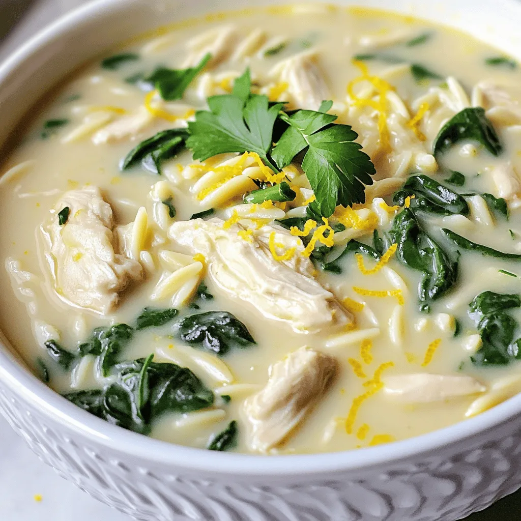 - 450 g Hähnchenschenkel, entbeint und ohne Haut - 150 g Orzo-Nudeln - 1 Liter Hühnerbrühe Die Hauptzutaten sind der Schlüssel zu einer gelungenen Cremige Zitronen-Hühnchen-Orzo-Suppe. Die Hähnchenschenkel geben der Suppe einen reichen Geschmack. Orzo-Nudeln sind klein und passen perfekt zu dieser Suppe. Die Hühnerbrühe ist die Basis, die alles zusammenbringt. - 1 Teelöffel getrockneter Thymian - 1 Teelöffel getrockneter Oregano - Salz und Pfeffer nach Geschmack Die Gewürze sind wichtig für den Geschmack. Thymian und Oregano bringen die Aromen zum Leben. Salz und Pfeffer verbessern die Geschmackstiefe. Diese Gewürze sind einfach und doch sehr effektiv. - 1 Zitrone (Schale und Saft) - 100 g frischer Spinat - Frische Petersilie zur Garnierung Die frischen Zutaten machen die Suppe noch besser. Die Zitrone gibt einen tollen, frischen Geschmack. Spinat fügt Farbe und Nährstoffe hinzu. Petersilie ist die perfekte Garnierung und macht das Gericht schön. Für die vollständige Rezeptanleitung schaue dir den [Full Recipe] an. Zuerst hacke die Zwiebel in kleine Stücke. Das geht schnell und einfach mit einem scharfen Messer. Dann nimm zwei Knoblauchzehen und hacke sie fein. Der Knoblauch bringt viel Geschmack in die Suppe. Als Nächstes schneide die Hähnchenschenkel in Würfel. Diese Stücke sollten gleich groß sein, damit sie gleichmäßig garen. Erhitze in einem großen Topf 2 Esslöffel Olivenöl bei mittlerer Hitze. Füge die gehackte Zwiebel hinzu und brate sie 3-4 Minuten an. Sie sollte weich und glasig werden. Danach gebe den gehackten Knoblauch dazu und brate ihn eine Minute mit. Jetzt ist es Zeit, die Hähnchenwürfel in den Topf zu geben. Würze sie mit Salz, Pfeffer, getrocknetem Thymian und Oregano. Brate sie 5-7 Minuten, bis das Hähnchen schön braun ist. Jetzt kommt der spannende Teil! Gieße 1 Liter Hühnerbrühe in den Topf und bringe alles zum Kochen. Füge dann 150 g Orzo-Nudeln hinzu. Koche sie für etwa 9-10 Minuten, bis sie al dente sind. Sobald die Nudeln fertig sind, reduziere die Hitze. Rühre dann 240 ml Schlagsahne, Zitronenschale und Zitronensaft ein. Das macht die Suppe schön cremig. Zum Schluss füge 100 g grob gehackten Spinat hinzu und lasse ihn 2 Minuten ziehen. Garniere die Suppe vor dem Servieren mit frischer Petersilie. Für die vollständig detaillierte Zubereitung schaue dir das Full Recipe an. Um die perfekte Konsistenz deiner Cremigen Zitronen-Hühnchen-Orzo-Suppe zu erreichen, passe die Sahne nach deinem Geschmack an. Wenn du eine reichhaltigere Suppe magst, füge mehr Sahne hinzu. Für eine leichtere Version kannst du die Menge reduzieren. Achte darauf, dass du die Orzo-Nudeln nicht zu lange kochen lässt. Sie sollten al dente sein, damit sie beim Essen nicht matschig werden. Frische Kräuter machen einen großen Unterschied. Du kannst zum Beispiel frische Petersilie oder Dill hinzufügen. Diese Kräuter bringen frische Aromen und Farbe in die Suppe. Auch die Zugabe von extra Gemüsesorten wie Karotten oder Sellerie kann den Geschmack intensivieren. Diese Zutaten ergänzen die Zitrone und das Hähnchen gut. Die Suppe schmeckt toll mit frischem Brot. Ein knuspriges Baguette oder ein Stück Ciabatta sind perfekte Begleiter. Du kannst die Suppe auch mit Garnierungen für mehr Farbe versehen. Verwende frische Petersilie oder ein wenig Zitronenschale, um die Optik zu verbessern. So wird deine Suppe nicht nur lecker, sondern auch schön anzusehen. Diese Tipps helfen dir, deine Cremige Zitronen-Hühnchen-Orzo-Suppe zu perfektionieren. Für das vollständige Rezept schau dir den [Full Recipe] an. {{image_4}} Eine vegetarische Variante dieser cremigen Zitronen-Hühnchen-Orzo-Suppe ist einfach. Ersetzen Sie das Hähnchen durch Ihr Lieblingsgemüse. Brokkoli, Karotten oder Zucchini eignen sich gut. Diese Gemüsesorten geben der Suppe eine tolle Farbe und Textur. Für die cremige Basis verwenden Sie Pflanzenmilch statt Sahne. Kokosmilch bringt einen leichten, süßen Geschmack. Wenn Sie eine glutenfreie Suppe möchten, sind Alternativen wichtig. Ersetzen Sie die Orzo-Nudeln durch glutenfreie Pasta. Reisnudeln oder Quinoa passen gut. Achten Sie auch darauf, die Brühe glutenfrei zu wählen. Viele Marken bieten jetzt glutenfreie Brühe an. So bleibt die Suppe lecker und sicher für alle. Das Schöne an dieser Suppe ist die Anpassbarkeit. Experimentieren Sie mit verschiedenen Zitrusfrüchten. Limetten oder Grapefruits können neue Geschmäcker bringen. Wenn Sie es schärfer mögen, fügen Sie scharfe Gewürze oder Chilis hinzu. Paprika oder Cayennepfeffer bringen Wärme und Tiefe. Nutzen Sie die Gelegenheit, um kreativ zu sein und Ihren eigenen Stil zu finden. Um die Cremige Zitronen-Hühnchen-Orzo-Suppe frisch zu halten, lagere sie luftdicht im Kühlschrank. So bleibt sie etwa drei bis vier Tage gut. Stelle sicher, dass der Behälter gut verschlossen ist. Dies hilft, die Aromen zu bewahren und das Wachstum von Bakterien zu verhindern. Wenn du Reste hast, kannst du die Suppe auch einfrieren. Teile sie in Portionen auf und gib sie in gefrierfeste Behälter. Achte darauf, etwas Platz im Behälter zu lassen, da die Suppe beim Gefrieren expandiert. Gefrorene Suppe hält sich bis zu drei Monate. Um die gefrorene Suppe wieder aufzuwärmen, kannst du sie über Nacht im Kühlschrank auftauen lassen. Danach erwärmst du sie langsam in einem Topf bei niedriger Hitze. Rühre gut um, damit sie gleichmäßig warm wird. Du kannst auch etwas Wasser oder Brühe hinzufügen, falls die Suppe zu dick ist. So bleibt der cremige Genuss erhalten. Für die genauen Zubereitungsschritte schaue dir die [Full Recipe] an. Die Zubereitung dieser Suppe dauert insgesamt nur 30 Minuten. - Vorbereitungszeit: 10 Minuten - Kochzeit: 20 Minuten Ich finde, diese Zeit ist für so eine leckere Suppe schnell. In nur zehn Minuten hast du alle Zutaten bereit. Dann kochst du alles in 20 Minuten. So schnell kannst du ein warmes, gesundes Gericht auf den Tisch bringen. Ja, du kannst die Suppe im Voraus machen. Das ist eine tolle Idee für vielbeschäftigte Tage. - Vorbereitung: Koche die Suppe einfach wie im Rezept beschrieben. - Aufbewahrung: Lass sie abkühlen und fülle sie in einen luftdichten Behälter. - Kühlung: Stelle den Behälter in den Kühlschrank. Sie bleibt dort etwa 3–4 Tage frisch. Wenn du die Suppe aufwärmst, füge etwas Wasser oder Brühe hinzu. So bleibt sie cremig und lecker. Es gibt viele tolle Beilagen, die gut zu dieser Suppe passen. Hier sind einige Vorschläge: - Frisches Brot: Ein knuspriges Baguette oder Ciabatta passt hervorragend. - Salat: Ein einfacher grüner Salat bringt frische Aromen. - Grünes Gemüse: Gedünsteter Brokkoli oder grüne Bohnen ergänzen die Suppe gut. Diese Beilagen machen dein Essen noch besser und runden das Geschmackserlebnis ab. Diese Anleitung hat Ihnen gezeigt, wie man eine cremige Zitronen-Hühnchen-Orzo-Suppe zubereitet. Wir haben die Hauptzutaten, die Zubereitung und viele Tipps behandelt. Denken Sie daran, die Suppe frisch zu genießen oder Reste richtig zu lagern. Experimentieren Sie mit verschiedenen Variationen, um Ihren Geschmack zu treffen. Kochen macht Spaß, und diese Suppe ist eine tolle Wahl für jeden Anlass. Viel Freude beim Ausprobieren und Entdecken!