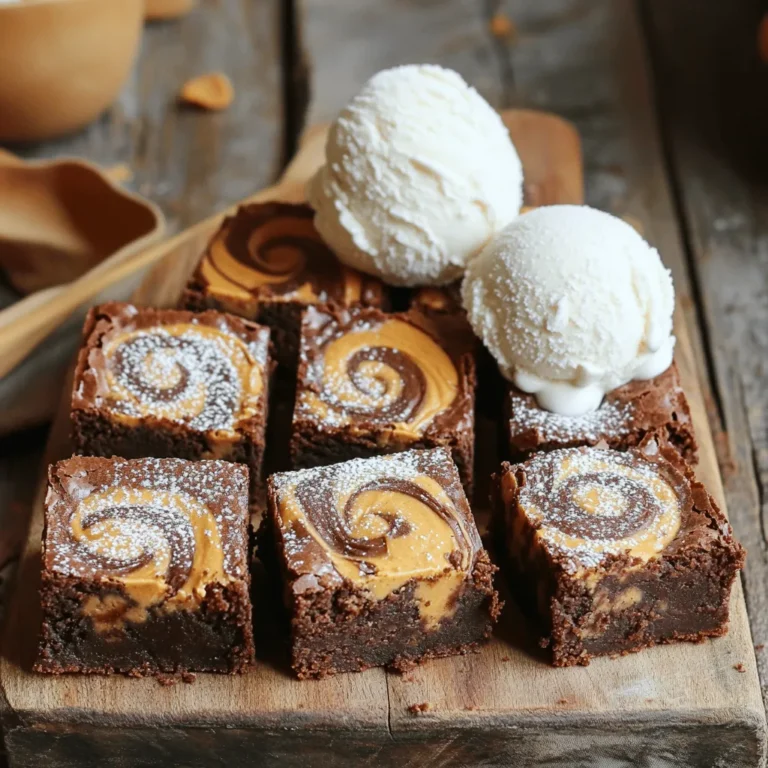 Für die Erdnussbutter-Wirbel-Brownies brauchst du: - 120 g ungesalzene Butter, geschmolzen - 200 g Zucker - 2 große Eier - 1 Teelöffel Vanilleextrakt - 65 g Weizenmehl - 40 g ungesüßtes Kakaopulver - 1/4 Teelöffel Salz - 1/4 Teelöffel Backpulver - 120 g cremige Erdnussbutter Wähle frische Zutaten aus. Achte darauf, dass die Butter ungesalzen ist. Diese sorgt für den besten Geschmack. Der Zucker sollte fein sein, damit er sich gut auflöst. Verwende Eier in Bio-Qualität für mehr Geschmack. Die Erdnussbutter sollte cremig sein. Sie macht deine Brownies besonders lecker. Falls du keine ungesalzene Butter hast, nimm gesalzene Butter. Reduziere dann das Salz in der Rezeptur. Du kannst auch Pflanzenöl verwenden, aber die Konsistenz wird leicht anders. Für glutenfreie Brownies nimm einfach ein glutenfreies Mehl. Anstelle von Erdnussbutter kannst du Mandel- oder Cashewbutter verwenden, wenn du magst. Heize deinen Backofen auf 175°C vor. Wähle eine 20x20 cm Backform. Fette die Form gut ein oder lege sie mit Backpapier aus. So kleben die Brownies nicht fest. Eine gute Vorbereitung ist der Schlüssel für tolle Ergebnisse. Gib die geschmolzene Butter in eine Rührschüssel. Füge den Zucker hinzu. Rühre die Mischung gut, bis sie glatt und cremig ist. Jetzt ist es Zeit, die Eier und den Vanilleextrakt hinzuzufügen. Verquirle alles gut. Diese Mischung gibt den Brownies ihre süße Basis. Siebe das Mehl, Kakaopulver, Salz und Backpulver in die Schüssel. Füge die trockenen Zutaten vorsichtig zur feuchten Mischung hinzu. Faltete alles mit einem Spatel bis gerade so kombiniert. Nicht zu lange rühren! Gieße den Brownie-Teig in die vorbereitete Form und verstreiche ihn gleichmäßig. Erhitze nun die Erdnussbutter. Nutze eine kleine Schüssel und die Mikrowelle. 20 Sekunden reichen, um sie leicht zu schmelzen. Setze Löffel von der Erdnussbutter auf den Teig. Verwende ein Messer oder einen Holzspieß, um die Erdnussbutter in den Teig zu verwirbeln. So entsteht ein toller Marmoreffekt. Jetzt kannst du die Brownies backen. Stelle die Form in den vorgeheizten Ofen. Backe sie 20-25 Minuten lang. Ein Zahnstocher sollte mit ein paar feuchten Krümeln herauskommen. Lass die Brownies dann mindestens 10 Minuten in der Form abkühlen. Danach auf ein Kuchengitter übertragen, damit sie vollständig abkühlen. Für eine tolle Präsentation schneide die Brownies in Quadrate. Bestäube sie mit Puderzucker und serviere sie mit einer Kugel Vanilleeis. Das ist Genuss pur! Wenn du die Schritte in der Reihenfolge befolgst, gelingen dir die Erdnussbutter-Wirbel-Brownies garantiert. Du kannst das gesamte Rezept in der [Full Recipe] sehen und mit Freude nachbacken! Die Backzeit ist wichtig für gute Brownies. Ich empfehle, die Brownies 20 bis 25 Minuten zu backen. Ein Zahnstocher hilft dir, die Konsistenz zu prüfen. Wenn er mit feuchten Krümeln herauskommt, sind die Brownies fertig. Lass sie in der Form abkühlen. Dadurch bleiben sie saftig und weich. Das Marmorieren bringt Spaß in die Zubereitung. Erhitze die Erdnussbutter leicht, damit sie flüssiger wird. Setze Löffel von der Erdnussbutter auf den Teig. Nimm ein Messer oder einen Holzspieß und verwirble die Erdnussbutter sanft. Sei vorsichtig, damit du nicht alles vermischst. Ein schöner Marmor-Effekt macht die Brownies besonders. Ein häufiger Fehler ist, den Teig zu lange zu rühren. Rühre die trockenen und feuchten Zutaten nur kurz zusammen. Dadurch bleiben die Brownies zart. Achte darauf, die richtige Temperatur einzustellen. Ein zu heißer Ofen kann die Brownies austrocknen. Halte dich an die Anleitung in der [Full Recipe]. {{image_4}} Du kannst die Erdnussbutter-Wirbel-Brownies ganz nach deinem Geschmack anpassen. Füge ein paar gehackte Nüsse hinzu, um mehr Textur zu bekommen. Walnüsse oder Pekannüsse eignen sich hervorragend. Wenn du Schokolade liebst, streue Schokoladenstückchen in den Teig. Sie schmelzen beim Backen und geben einen extra Schokoladengeschmack. Wenn du glutenfrei backen möchtest, gibt es einfache Alternativen. Ersetze das Weizenmehl durch Mandelmehl oder glutenfreies Mehl. Diese Mehlarten geben den Brownies eine feuchte und leckere Konsistenz. Achte darauf, dass alle anderen Zutaten ebenfalls glutenfrei sind. So kannst du die Brownies ohne Sorge genießen. Vegane Optionen sind ebenfalls möglich. Tausche die Eier gegen Apfelmus oder Leinsamen. Das gibt den Brownies die nötige Bindung. Verwende vegane Butter oder Kokosöl anstelle von normaler Butter. Nutze eine Erdnussbutter, die keine tierischen Produkte enthält. So kannst du eine köstliche vegane Version der Erdnussbutter-Wirbel-Brownies machen. Für die gesamte Zubereitung, schau dir das Rezept [Full Recipe] an. Um die Erdnussbutter-Wirbel-Brownies frisch zu halten, lagere sie in einem luftdichten Behälter. Dies schützt sie vor Feuchtigkeit und Gerüchen. Stelle den Behälter an einen kühlen, dunklen Ort. Ein Schrank oder eine Küchenschublade ist ideal. Vermeide es, die Brownies im Kühlschrank zu lagern, da dies die Textur verändern kann. Die Brownies halten sich bei richtiger Lagerung etwa 3 bis 5 Tage. Nach dieser Zeit können sie trocken oder hart werden. Du erkennst, dass sie nicht mehr gut sind, wenn sie einen schlechten Geruch haben oder schimmelig aussehen. Wenn du die Brownies länger aufbewahren möchtest, friere sie ein. Um die Brownies einzufrieren, schneide sie in Stücke. Wickele jedes Stück in Frischhaltefolie oder lege sie in einen Gefrierbeutel. Achte darauf, die Luft herauszudrücken, um Gefrierbrand zu vermeiden. Du kannst die Brownies bis zu 3 Monate im Gefrierschrank aufbewahren. Zum Auftauen lege sie einfach bei Raumtemperatur für etwa 30 Minuten heraus. So bleiben sie lecker und saftig. Die Brownies sollten mindestens 10 Minuten abkühlen. Nach dem Abkühlen kannst du sie aus der Form nehmen. Lasse sie dann auf einem Kuchengitter weiter abkühlen. So wird die Textur besser und die Brownies schneiden sich leichter. Wenn du sie zu früh schneidest, könnten sie zerfallen. Geduld ist hier der Schlüssel für perfekte Brownies. Ja, du kannst die Erdnussbutter ersetzen. Mandelbutter oder Cashewbutter sind gute Alternativen. Diese Nussbutter haben ähnliche Texturen und Geschmäcker. Wenn du Nussallergien hast, kannst du auch Sonnenblumenbutter nutzen. Diese Optionen geben den Brownies einen eigenen, leckeren Geschmack. Um fudgy Brownies zu erhalten, achte auf die Backzeit. Backe sie nur 20-25 Minuten. Wenn du einen Zahnstocher in die Mitte steckst, sollten feuchte Krümel daran haften bleiben. Verwende auch genügend Fett, wie die geschmolzene Butter in diesem Rezept. Dies sorgt für Feuchtigkeit und einen reichen Geschmack. Die Zutaten für die Erdnussbutter-Wirbel-Brownies sind entscheidend. Achte auf Qualität und ersetze, wenn nötig. Die Schritt-für-Schritt-Anleitung hilft dir beim perfekten Backen. Nutze die Tipps, um Fehler zu vermeiden und die Konsistenz zu erkennen. Variiere die Rezepte nach deinem Geschmack. Lagere die Brownies richtig, damit sie frisch bleiben. Halte die FAQs im Hinterkopf, um alles richtig zu machen. Mit diesen Informationen kannst du großartige Brownies backen!