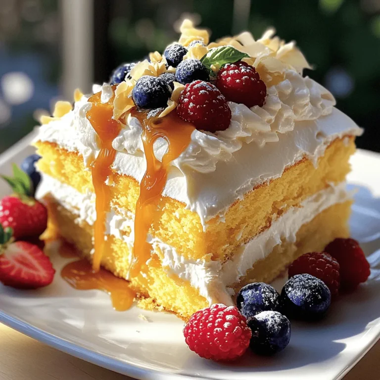 Um einen köstlichen Dulce de Leche Tres Leches Cake zu machen, benötigst du folgende Zutaten: - 1 Tasse Allzweckmehl - 1½ Teelöffel Backpulver - ¼ Teelöffel Salz - 5 große Eier, getrennt - 1 Tasse Zucker, aufgeteilt - ½ Tasse Vollmilch - 1 Teelöffel Vanilleextrakt - 1 Dose (340 g) Evaporierte Milch - 1 Dose (397 g) Gesüßte Kondensmilch - 1 Tasse Schlagsahne - ½ Tasse Dulce de Leche, plus zusätzliche zum Drizzeln - Frische Beeren zur Garnitur (optional) Die Qualität der Zutaten bestimmt den Geschmack. Verwende frische Eier und gute Milchprodukte. Achte darauf, dass das Mehl luftig ist. Das sorgt für einen leichten Teig. Bei der Schlagsahne, wähle eine mit hohem Fettgehalt. So wird sie fester und cremiger. Wenn du Dulce de Leche verwendest, achte auf die Konsistenz. Sie sollte dickflüssig, aber streichfähig sein. Wenn du eine glutenfreie Variante möchtest, nutze glutenfreies Mehl. Es funktioniert gut in diesem Rezept. Für eine vegane Option, ersetze die Eier mit einer Mischung aus Leinsamen und Wasser. Statt Milch kannst du Mandel- oder Sojamilch verwenden. Auch die Sahne kann durch Kokoscreme ersetzt werden, um einen tollen Geschmack zu erzielen. Zuerst heizen Sie den Ofen auf 175°C vor. Fetten Sie eine 9x13-Zoll Backform ein. Streuen Sie etwas Mehl in die Form, damit der Kuchen nicht klebt. Messen Sie alle Zutaten genau ab. Dies ist wichtig für den besten Geschmack. Halten Sie die Eier bereit, trennen Sie die Eigelbe von den Eiweißen. Das macht den Kuchen leicht und fluffig. Nehmen Sie eine große Schüssel. Mischen Sie das Mehl, Backpulver und Salz gut. In einer anderen Schüssel schlagen Sie die Eigelbe mit ¾ Tasse Zucker. Rühren Sie, bis die Mischung blass ist. Fügen Sie die Vollmilch und den Vanilleextrakt hinzu. Jetzt kommt die trockene Mischung dazu. Rühren Sie vorsichtig, bis alles gut vermischt ist. In einer weiteren Schüssel schlagen Sie die Eiweiße. Fügen Sie langsam die restlichen ¼ Tasse Zucker hinzu. Schlagen Sie weiter, bis feste Spitzen entstehen. Jetzt heben Sie die Eiweiße in den Teig. Machen Sie dies vorsichtig in drei Portionen. So bleibt der Teig luftig und leicht. Gießen Sie den Teig in die vorbereitete Backform. Glätten Sie die Oberfläche mit einem Spatel. Backen Sie den Kuchen 25 bis 30 Minuten. Überprüfen Sie mit einem Zahnstocher, ob er durch ist. Lassen Sie den Kuchen dann in der Form abkühlen. In der Zwischenzeit bereiten Sie die Milchmischung vor. Mischen Sie die evaporierte Milch, die gesüßte Kondensmilch und die Schlagsahne. Wenn der Kuchen abgekühlt ist, stechen Sie Löcher in die Oberfläche. Gießen Sie die Milchmischung gleichmäßig über den Kuchen. Lassen Sie ihn mindestens 30 Minuten ruhen. So kann der Kuchen die Flüssigkeit gut aufnehmen. Für das Topping schlagen Sie die Schlagsahne. Fügen Sie ½ Tasse Dulce de Leche hinzu und mischen Sie alles gut. Verteilen Sie die Mischung auf dem Kuchen. Drizzeln Sie zusätzliches Dulce de Leche darüber. Garnieren Sie optional mit frischen Beeren. So sieht der Kuchen noch schöner aus. Sie können das vollständige Rezept in der [Full Recipe] finden. Um sicherzustellen, dass Ihr Dulce de Leche Tres Leches Cake gelingt, beachten Sie folgende Punkte: - Eier trennen: Achten Sie darauf, die Eier gut zu trennen. Das Eiweiß sorgt für die Luftigkeit. - Zimmertemperatur: Lassen Sie alle Zutaten, wie Eier und Milch, auf Zimmertemperatur kommen. So vermischen sie sich besser. - Teig nicht übermixen: Rühren Sie den Teig vorsichtig, um die Luftigkeit nicht zu verlieren. Die richtige Konsistenz ist entscheidend für den Geschmack. Hier sind einige Tipps: - Milchmischung: Lassen Sie die Milchmischung gut einziehen. So wird der Kuchen saftig. - Dulce de Leche: Verwenden Sie eine cremige Konsistenz von Dulce de Leche. So verteilt sich der Geschmack gleichmäßig. - Kuchendicke: Schneiden Sie den Kuchen nicht zu dick. Dünne Stücke ziehen besser die Flüssigkeit auf. Manchmal läuft nicht alles nach Plan. Hier sind einige häufige Probleme und Lösungen: - Kuchen ist zu trocken: Wenn der Kuchen zu trocken ist, gießen Sie mehr Milchmischung hinein. - Kuchen fällt zusammen: Das kann passieren, wenn der Teig übermixiert wurde. Achten Sie beim Rühren auf die Technik. - Dulce de Leche wird zu fest: Wenn Dulce de Leche zu fest ist, wärmen Sie es leicht auf, um es geschmeidiger zu machen. Mit diesen Tipps und Tricks wird Ihr Dulce de Leche Tres Leches Cake sicher ein Hit! Für das vollständige Rezept schauen Sie sich die [Full Recipe] an. {{image_4}} Du kannst deinem Dulce de Leche Tres Leches Cake viele Aromen geben. Eine gute Idee ist, etwas Zimt hinzuzufügen. Ein Teelöffel Zimt im Teig gibt einen warmen Geschmack. Du kannst auch etwas Kaffee oder Kakaopulver verwenden. Diese Zutaten machen den Kuchen noch interessanter. Überlege, verschiedene Aromen zu testen, um deine perfekte Mischung zu finden. Wenn du glutenfrei backen möchtest, gibt es einfache Lösungen. Ersetze das Allzweckmehl durch glutenfreies Mehl. Achte darauf, dass es für Kuchen geeignet ist. Stelle sicher, dass auch die anderen Zutaten glutenfrei sind. So kannst du den Kuchen genießen, ohne dir Sorgen zu machen. Viele glutenfreie Mehle funktionieren gut und sorgen für einen saftigen Kuchen. Die Dekoration macht den Kuchen noch schöner und leckerer. Du kannst frische Beeren wie Erdbeeren oder Blaubeeren oben drauf legen. Diese Farben machen den Kuchen lebendig. Du kannst auch Minzblätter verwenden, um einen frischen Look zu schaffen. Wenn du noch mehr Süße möchtest, drizzel etwas Dulce de Leche darüber. So sieht der Kuchen nicht nur toll aus, sondern schmeckt auch fantastisch. Um den Dulce de Leche Tres Leches Cake frisch zu halten, lege ihn in einen luftdichten Behälter. Dies verhindert, dass der Kuchen austrocknet. Bedecke ihn gut, falls du keinen Behälter hast. Verwende Frischhaltefolie oder Alufolie. Achte darauf, dass die Folie den Kuchen nicht zerdrückt. Im Kühlschrank bleibt der Kuchen etwa 3 bis 5 Tage frisch. Die feuchte Mischung sorgt dafür, dass der Kuchen nicht so schnell schlecht wird. Überprüfe ihn regelmäßig. Wenn du Schimmel oder einen seltsamen Geruch bemerkst, solltest du ihn wegwerfen. Falls du Reste hast, gibt es viele Möglichkeiten, diese zu nutzen. Du kannst den Kuchen in kleine Stücke schneiden und in Desserts verwenden. Mische sie mit Eis oder Joghurt für ein schnelles Dessert. Eine andere Idee ist, den Kuchen in ein Trifle zu verwandeln. Schichte die Kuchenstücke mit Schlagsahne und frischen Früchten. So genießt du den Kuchen auf neue Weise! Für das vollständige Rezept, schau hier: [Full Recipe]. Dulce de Leche Tres Leches Cake bleibt im Kühlschrank etwa 3 bis 5 Tage frisch. Decke den Kuchen gut ab, um ihn vor Austrocknen zu schützen. Der Kuchen kann durch die Milchmischung sehr feucht sein, also achte darauf, dass er in einem luftdichten Behälter bleibt. Ja, du kannst diesen Kuchen einfrieren! Schneide ihn in Stücke und lege sie in einen luftdichten Behälter. Achte darauf, dass du ihn gut einwickelst, um Frostschäden zu vermeiden. Er bleibt bis zu 2 Monate im Gefrierfach. Um ihn aufzutauen, lasse ihn über Nacht im Kühlschrank. Dieser Kuchen schmeckt toll mit vielen Getränken. Hier sind einige Vorschläge: - Kaffee: Ein starker Kaffee ergänzt die Süße des Kuchens. - Tee: Ein milder schwarzer oder grüner Tee passt gut. - Milch: Ein Glas kalte Milch sorgt für einen leckeren Kontrast. - Fruchtsäfte: Orangensaft oder frischer Ananassaft bringen Frische. Für das vollständige Rezept, schau dir die [Full Recipe] an. Zusammenfassend haben wir die wichtigsten Zutaten für den Dulce de Leche Tres Leches Cake und ihre Varianten besprochen. Ich habe dir gezeigt, wie du den Teig zubereitest und was du beachten musst, um den Kuchen perfekt hinzubekommen. Tipps zur richtigen Lagerung und häufige Fragen helfen dir, das Beste aus deinem Kuchen herauszuholen. Denke daran, kreativ zu sein und verschiedene Aromen auszuprobieren. So wird jeder Genuss einzigartig. Viel Spaß beim Backen!
