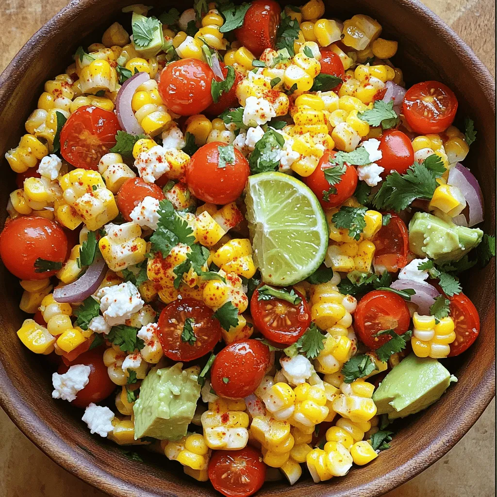 - 4 Maiskolben, enthäutet und gegrillt - 1 Tasse Kirschtomaten, halbiert - 1/4 Tasse rote Zwiebel, fein gehackt - 1/2 Tasse Feta-Käse, zerbröselt - 1/4 Tasse frischer Koriander, gehackt - 1 Avocado, gewürfelt (optional) Die Hauptzutaten sind einfach zu finden. Der gegrillte Mais ist der Star. Er bringt süße und rauchige Noten. Frische Kirschtomaten geben Farbe und Frische. Rote Zwiebel sorgt für einen knackigen Biss. Feta-Käse fügt eine salzige Cremigkeit hinzu. Koriander bringt einen frischen Geschmack. Avocado ist eine tolle zusätzliche Note. - Saft von 1 Limette - 2 Esslöffel Olivenöl - 1 Teelöffel Chilipulver - Salz und Pfeffer nach Geschmack Das Dressing ist einfach, aber voller Geschmack. Der Limettensaft bringt Säure und Frische. Olivenöl sorgt für eine samtige Textur. Chilipulver fügt ein wenig Würze hinzu. Salz und Pfeffer runden alles ab. Diese Zutaten machen den Salat lebendig. Wenn du mehr Geschmack willst, experimentiere mit den Gewürzen. Für die vollständige Rezeptur sieh dir die [Full Recipe] an. Um den Mais zu grillen, heize den Grill auf mittelhohe Temperatur vor. Lege die enthäuteten Maiskolben direkt auf den Grill. Wende sie ab und zu, bis sie gleichmäßig angebräunt sind. Das dauert etwa 8 bis 10 Minuten. Wenn der Mais fertig ist, nimm ihn vom Grill und lasse ihn etwas abkühlen. Sobald der Mais abgekühlt ist, schneide vorsichtig die Körner vom Kolben. Gib die Körner in eine große Schüssel. Nun ist es Zeit, die zusätzlichen Zutaten hinzuzufügen. Füge die halbierten Kirschtomaten, die fein gehackte rote Zwiebel und den zerbröselten Feta-Käse zu den Maiskörnern hinzu. Für das Dressing nimm eine kleine Schüssel. Verrühre dort den Limettensaft, das Olivenöl, das Chilipulver, Salz und Pfeffer. Gieße das Dressing über die anderen Zutaten in der Schüssel. Jetzt kommt der beste Teil! Vermenge alle Zutaten sanft, bis alles gleichmäßig mit dem Dressing überzogen ist. Wenn du magst, kannst du auch die gewürfelte Avocado zum Schluss vorsichtig unter den Salat falten. Probiere den Salat und passe die Gewürze nach deinem Geschmack an. Du kannst die vollständige Zubereitung in der [Full Recipe] nachlesen. Um den perfekten Mais zu grillen, kontrolliere die Grilltemperatur. Stelle den Grill auf mittelhohe Hitze ein. Dies sorgt dafür, dass der Mais gleichmäßig gart, ohne zu verbrennen. Wende die Maiskolben alle paar Minuten. So erreichst du eine schöne Bräunung und zarte Körner. Grill den Mais für etwa 8 bis 10 Minuten. Achte darauf, dass er weich und leicht angebräunt ist. Um den Geschmack deines Salats zu variieren, spiele mit den Gewürzen. Du kannst mehr Chilipulver für zusätzliche Schärfe hinzufügen. Auch Limettensaft sorgt für Frische und hebt die Aromen. Probiere auch andere Kräuter wie Minze oder Petersilie. Diese geben dem Salat einen neuen Twist. Für mehr Frische kannst du auch frische Limettenscheiben oder Avocado hinzufügen. Beides macht den Salat noch köstlicher. Die Garnierung macht viel aus. Garniere den Salat mit frischem Koriander und einer Prise Chilipulver. Das sieht nicht nur gut aus, sondern bringt auch zusätzlichen Geschmack. Du kannst den Salat in einer großen Schüssel servieren oder in einzelnen Tassen anrichten. Dazu passen Tortillachips. Diese bringen einen knusprigen Spaß und machen das Essen noch besser. {{image_4}} Eine großartige Möglichkeit, den mexikanischen Straßenmaissalat anzupassen, ist die Verwendung von anderen Käsesorten. Anstelle von Feta können Sie auch Cotija oder Queso Fresco verwenden. Diese Käsesorten bringen ihren eigenen Geschmack in den Salat. Zusätzlich können Sie schwarze Bohnen oder Maiscreme als Ergänzungen hinzufügen. Diese Zutaten machen den Salat noch nahrhafter und sättigender. Schwarze Bohnen fügen Protein und Ballaststoffe hinzu. Maiscreme sorgt für eine cremige Textur, die jeden Bissen noch leckerer macht. Wenn Sie mehr Protein wünschen, probieren Sie gegrilltes Hähnchen oder Garnelen. Diese Zutaten passen perfekt zu dem Geschmack des Salats. Grillen Sie das Hähnchen oder die Garnelen einfach, bis sie gar sind, und schneiden Sie sie dann in Stücke. Fügen Sie sie dann zu Ihrem Salat hinzu. Eine weitere tolle Option ist, etwas Speck hinzuzufügen. Der knusprige Speck bringt einen herzhaften Geschmack in den Salat. Achten Sie darauf, den Speck vorher zu braten und in kleine Stücke zu schneiden, bevor Sie ihn mischen. Nutzen Sie saisonales Gemüse, um Ihren Salat abwechslungsreich zu gestalten. Im Frühling können Sie zum Beispiel frische Erbsen oder Radieschen hinzufügen. Im Sommer sind Gurken und Paprika perfekt. Im Herbst können Sie Kürbiswürfel oder geröstete Süßkartoffeln verwenden. Jede Jahreszeit bringt neue Aromen. Passen Sie die Zutaten an, um den Salat frisch und interessant zu halten. Experimentieren Sie mit verschiedenen Kombinationen, um Ihren persönlichen Favoriten zu finden. Denken Sie daran, dass die Vielfalt das Kochen spannend macht! Um den mexikanischen Straßenmaissalat frisch zu halten, lege ihn in einen luftdichten Behälter. Stelle den Behälter in den Kühlschrank. So bleibt der Salat knackig und lecker. - Lagerung im Kühlschrank: Halte den Salat kalt. So bleibt er länger frisch. - Tipps für die Frische: Füge die Avocado erst kurz vor dem Servieren hinzu. So vermeidest du, dass sie braun wird. Der Salat hält sich gut, wenn du ihn richtig lagerst. - Empfohlene Lagerzeit: Du kannst den Salat bis zu drei Tage im Kühlschrank aufbewahren. - Hinweise zur Vermeidung von Verderb: Achte darauf, dass der Behälter gut verschlossen ist. So bleibt die Luft draußen und der Salat frisch. Manchmal bleiben Reste übrig. Du kannst sie gut nutzen. - Möglichkeiten zur Wiederverwendung von Resten: Mische die Reste in Omeletts oder Wraps. So hast du schnell eine neue Mahlzeit. - Vorschläge für andere Gerichte: Der Salat passt gut zu gegrilltem Fleisch oder als Beilage zu Tacos. Wenn Sie Feta nicht mögen, gibt es gute Alternativen. Vegane Käse sind eine tolle Option. Viele Marken bieten cremige Sorten, die gut schmecken. Für den gleichen Geschmack können Sie auch Cotija-Käse verwenden. Er kommt aus Mexiko und hat einen salzigen Geschmack. Ja, Sie können den Salat im Voraus machen. Bereiten Sie ihn einfach am Tag davor zu. Lagern Sie ihn in einem luftdichten Behälter im Kühlschrank. Um die Frische zu bewahren, geben Sie die Avocado erst kurz vor dem Servieren hinzu. So bleibt sie grün und frisch. Der Salat hat eine milde Schärfe. Das Chilipulver kann angepasst werden. Wenn Sie es weniger scharf mögen, verwenden Sie weniger davon. Sie können auch Paprikapulver verwenden. Es gibt dem Salat Geschmack ohne die Schärfe. Für frische Zutaten gehen Sie am besten in den nächsten Markt. Suchen Sie nach Märkten mit frischen Produkten. Mexikanische Lebensmittelgeschäfte bieten oft die besten Zutaten. Fragen Sie nach frischem Koriander und Limetten. Diese geben dem Salat das echte mexikanische Flair. In diesem Blogbeitrag haben wir die leckeren Zutaten für einen perfekten Salat behandelt. Wir haben gelernt, wie man Mais grillt, die Zutaten mischt und das Dressing zubereitet. Die Tipps helfen dir, den Salat frisch zu halten und die Präsentation zu verbessern. Du kannst sogar mit verschiedenen Variationen spielen, um ihn anzupassen. Denke daran, dass dieser Salat leicht und gesund ist. Genieße es, kreativ zu sein und neue Geschmäcker zu entdecken!