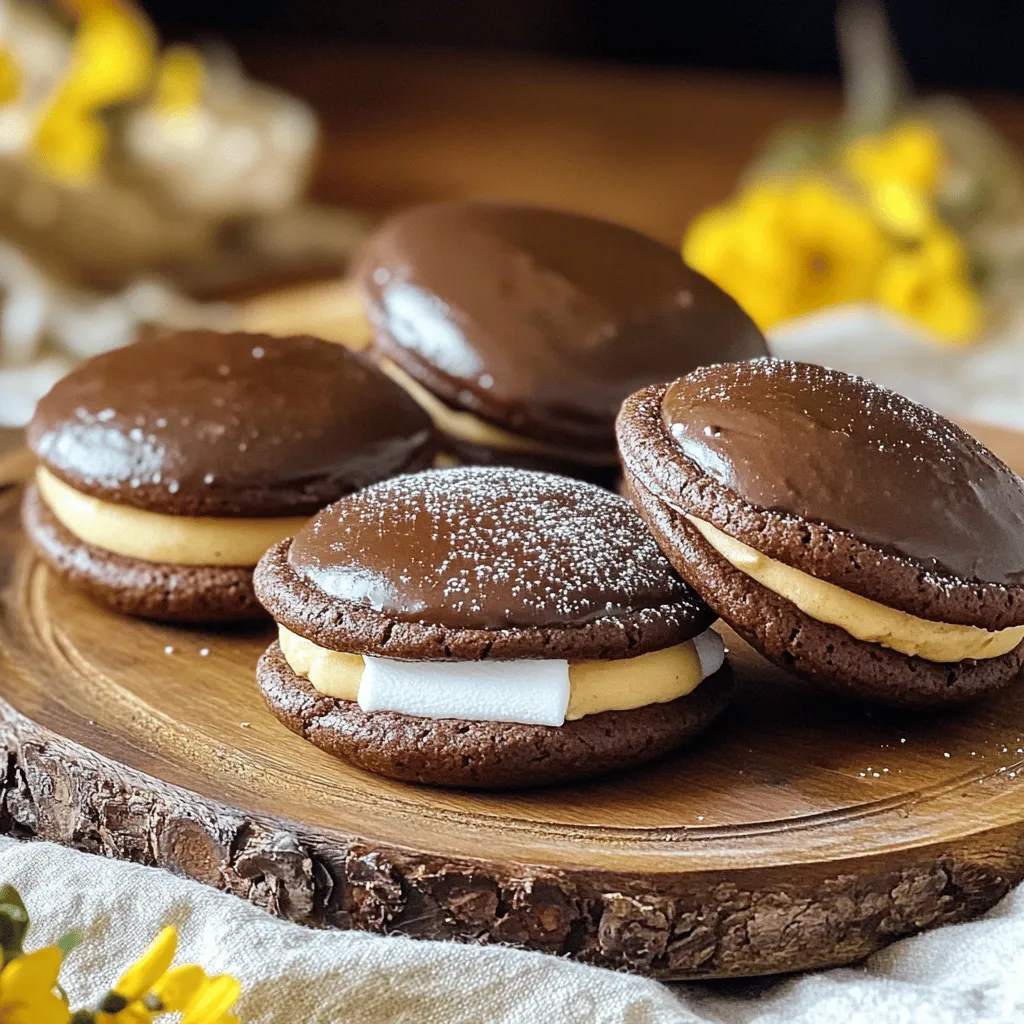 Für die Schokoladen-Marshmallow-Whoopie-Pies benötigst du folgende Zutaten: - 1 Tasse Weizenmehl - 1/2 Tasse ungesüßtes Kakaopulver - 1 Teelöffel Backnatron - 1/2 Teelöffel Salz - 1/4 Tasse ungesüßte Butter, weich - 1 Tasse Zucker - 1 großes Ei - 1 Teelöffel Vanilleextrakt - 1/2 Tasse Buttermilch - 1 Tasse Marshmallow-Fluff - 1/2 Tasse Puderzucker - 1/4 Teelöffel Vanilleextrakt (für die Füllung) Diese Zutaten ergeben eine köstliche und weiche Konsistenz. Die Qualität der Zutaten ist wichtig. Verwende frische und hochwertige Produkte. Achte besonders auf: - Kakaopulver: Hochwertiges Kakaopulver hat einen intensiveren Geschmack. - Butter: Frische, ungesalzene Butter sorgt für den besten Geschmack. - Eier: Verwende Bio-Eier für mehr Frische und Geschmack. Wenn du die besten Zutaten verwendest, wird dein Dessert noch leckerer. Falls du einige Zutaten nicht zur Hand hast, gibt es Alternativen: - Weizenmehl: Du kannst auch Mandelmehl oder glutenfreies Mehl verwenden. - Buttermilch: Mische Milch mit einem Esslöffel Essig als Ersatz. - Zucker: Kokosblütenzucker oder Honig sind gute Alternativen. Diese Optionen helfen dir, die Whoopie-Pies nach deinem Geschmack anzupassen. Für die vollständige Anleitung, schau dir das [Full Recipe] an. Zuerst heizen Sie den Ofen auf 175°C vor. Legen Sie zwei Backbleche mit Backpapier aus. Nehmen Sie eine mittelgroße Schüssel. Mischen Sie dort das Mehl, das Kakaopulver, das Backnatron und das Salz. Stellen Sie die Mischung beiseite. In einer großen Rührschüssel schlagen Sie die weiche Butter und den Zucker cremig. Dies dauert etwa 2-3 Minuten. Fügen Sie dann das Ei und den Vanilleextrakt hinzu. Rühren Sie, bis alles gut vermischt ist. Jetzt ist es Zeit, die trockenen Zutaten und die Buttermilch hinzuzufügen. Beginnen und enden Sie mit den trockenen Zutaten. Rühren Sie, bis alles gerade so vermischt ist. Verwenden Sie einen Esslöffel oder einen Keksspatel. Setzen Sie gleichmäßige Portionen des Teigs auf die Backbleche. Lassen Sie etwa 5 cm Platz zwischen den Portionen. Backen Sie die Kekse für 10-12 Minuten. Die Oberseiten sollten beim Drücken zurückspringen. Lassen Sie die Kekse 5 Minuten auf den Blechen abkühlen. Übertragen Sie sie dann auf ein Kuchengitter zum vollständigen Auskühlen. Während die Kekse abkühlen, bereiten Sie die Füllung vor. Nehmen Sie eine mittlere Schüssel. Mischen Sie den Marshmallow-Fluff, den Puderzucker und den Vanilleextrakt. Rühren Sie, bis die Mischung glatt und cremig ist. Sobald die Kekse abgekühlt sind, drehen Sie die Hälfte um. Geben Sie eine großzügige Menge der Füllung auf die flache Seite jedes Kekses. Setzen Sie die anderen Kekse darauf, um Sandwiches zu formen. Für einen besonderen Touch bestäuben Sie die Whoopie-Pies mit Puderzucker. Genießen Sie diese leckeren Schokoladen-Marshmallow-Whoopie-Pies! Wenn Sie die vollständige Anleitung wünschen, finden Sie die im Full Recipe. Einige Fehler können Ihr Ergebnis ruinieren. Hier sind die häufigsten: - Zu viel Mehl: Messen Sie das Mehl richtig. Verwenden Sie eine Waage, um genau zu sein. - Nicht genug Backpulver: Stellen Sie sicher, dass Ihr Backpulver frisch ist. Altes Backpulver kann die Konsistenz verändern. - Teig zu stark mischen: Mischen Sie nur so lange, bis alles verbunden ist. Übermischung macht die Kekse hart. Die Konsistenz ist entscheidend für den Erfolg dieser Whoopie Pies: - Teig richtig mischen: Beginnen Sie mit der Butter und dem Zucker. Schlagen Sie sie gut, bis sie cremig sind. - Buttermilch verwenden: Buttermilch macht den Teig feucht und weich. Dies sorgt für einen perfekten Keks. - Backzeit anpassen: Backen Sie die Kekse nur, bis sie leicht fest sind. Sie sollten noch weich und saftig bleiben. Sie können die Whoopie Pies nach Ihrem Geschmack anpassen: - Aromen hinzufügen: Fügen Sie Aromen wie Zimt oder Espresso hinzu. Diese verleihen einen besonderen Kick. - Verschiedene Toppings: Statt Puderzucker können Sie Schokoladensauce oder bunte Streusel verwenden. - Füllungen variieren: Probieren Sie andere Füllungen wie Erdnussbutter oder Frischkäse. Das bringt Abwechslung in Ihr Rezept. Diese Tipps helfen Ihnen, köstliche Schokoladen-Marshmallow-Whoopie-Pies zu backen. Für das vollständige Rezept schauen Sie sich die [Full Recipe] an. {{image_4}} Sie können diese leckeren Schokoladen-Marshmallow-Whoopie-Pies glutenfrei machen. Verwenden Sie einfach glutenfreies Mehl. Achten Sie darauf, dass es eine Mischung ist, die 1:1 ersetzt. So bleibt die Textur gut und der Geschmack bleibt erhalten. Für eine vegane Version tauschen Sie das Ei gegen Apfelmus oder eine Banane aus. Verwenden Sie pflanzliche Butter und pflanzliche Milch. Bei der Füllung können Sie veganen Marshmallow-Fluff finden. So bleibt der Genuss ganz ohne tierische Produkte. Wer Abwechslung mag, kann die Füllung ändern. Statt Marshmallow-Fluff können Sie Schokoladencreme verwenden. Auch Frischkäsecreme mit Vanille schmeckt köstlich. Experimentieren Sie mit verschiedenen Geschmäckern! Fügen Sie Nüsse oder Früchte hinzu, um die Whoopie-Pies zu variieren. Für das komplette Rezept schauen Sie bitte hier: [Full Recipe]. Bewahren Sie die Schokoladen-Marshmallow-Whoopie-Pies in einem luftdichten Behälter auf. So bleiben sie frisch und lecker. Stellen Sie den Behälter an einen kühlen, trockenen Ort. Vermeiden Sie direkte Sonneneinstrahlung, da sie die Kekse austrocknet. Um die Frische zu verlängern, legen Sie ein Stück Brot in den Behälter. Das Brot hält die Kekse weich. Alternativ können Sie die Whoopie-Pies schichten und zwischen die Schichten ein Stück Backpapier legen. So vermeiden Sie, dass sie aneinander kleben. Um die Whoopie-Pies einzufrieren, lassen Sie sie vollständig abkühlen. Wickeln Sie jeden Keks einzeln in Frischhaltefolie. Legen Sie sie dann in einen gefriergeeigneten Beutel. So bleiben sie bis zu drei Monate frisch. Zum Auftauen lassen Sie sie einfach bei Raumtemperatur stehen. Wenn Sie den vollen Genuss möchten, fügen Sie die Füllung erst nach dem Auftauen hinzu. Die Schokoladen-Marshmallow-Whoopie-Pies sind bei richtiger Lagerung etwa 3 bis 5 Tage haltbar. Bewahre sie in einem luftdichten Behälter auf. So bleiben sie frisch und lecker. Wenn du sie länger genießen möchtest, kannst du sie einfrieren. Sie sind dann bis zu 3 Monate haltbar. Achte darauf, sie gut einzupacken, damit sie nicht austrocknen. Ja, du kannst die Whoopie Pies im Voraus zubereiten. Backe die Kekse und lasse sie vollständig abkühlen. Fülle sie erst kurz vor dem Servieren mit der Marshmallow-Füllung. So bleiben die Kekse weich und die Füllung frisch. Wenn du sie gefüllt aufbewahrst, kann die Füllung die Kekse etwas weich machen. Wenn der Teig zu trocken ist, füge etwas mehr Buttermilch hinzu. Gib einen Esslöffel auf einmal dazu und rühre gut um. So erhältst du einen geschmeidigen Teig. Achte darauf, nicht zu viel Flüssigkeit hinzuzufügen, um die richtige Konsistenz zu behalten. Wenn der Teig zu fest ist, wird das Backergebnis nicht so fluffig. Die Zutaten für die Whoopie Pies sind wichtig für den Geschmack. Wir haben diskutiert, welche Zutaten du brauchst und wie du sie auswählst. Ich habe dir eine einfache Schritt-für-Schritt-Anleitung gegeben, um sie perfekt zu backen. Wir haben auch Tipps geteilt, um häufige Fehler zu vermeiden und die Pies anzupassen. Variationen sind eine tolle Möglichkeit, um Abwechslung zu schaffen. Achte auf die Lagerung, um die Frische zu bewahren. Experimentiere mit diesen Ideen, um deine Whoopie Pies zum Star jeder Party zu machen.