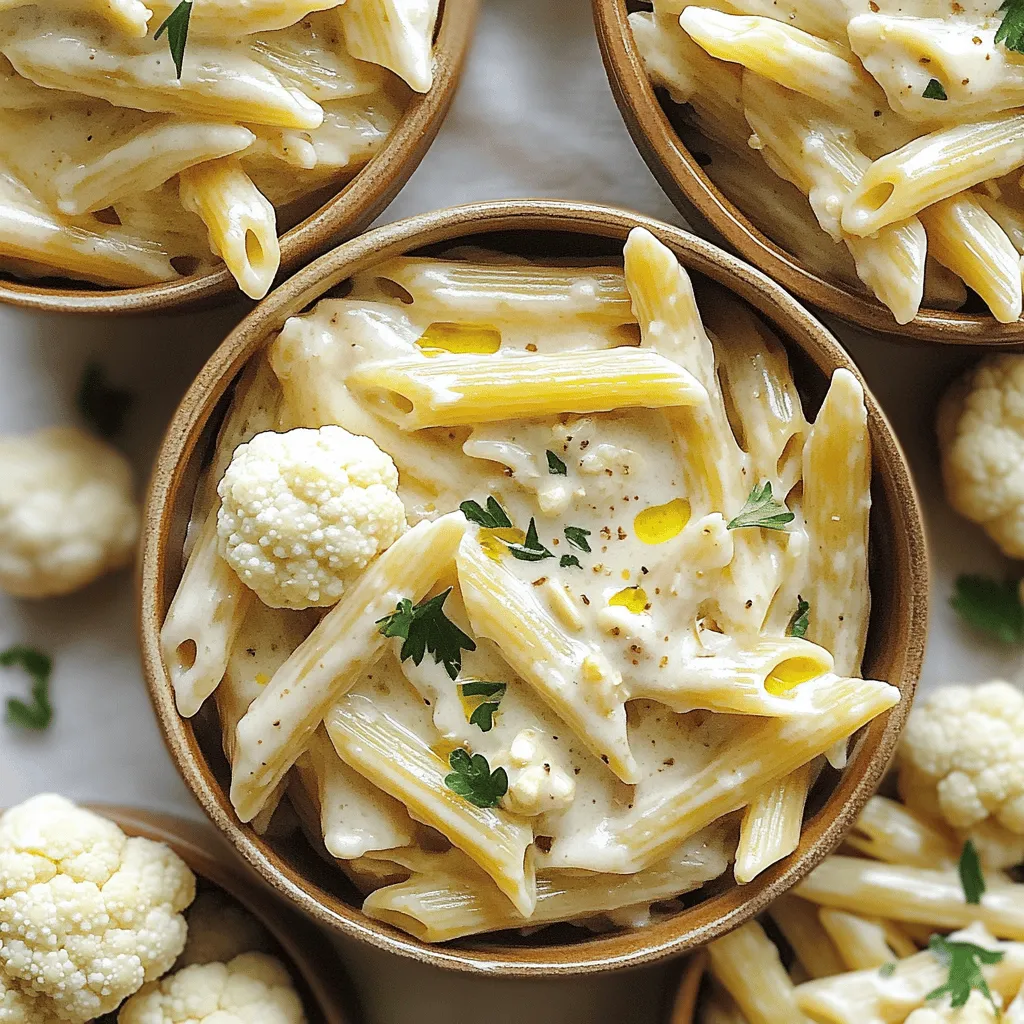 - 225 g Vollkornpasta (Penne oder Fettuccine) - 1 mittelgroßer Blumenkohl, in Röschen zerteilt - 500 ml Gemüsebrühe - 3 Knoblauchzehen, gehackt - 60 g Nährhefe - 2 Esslöffel Olivenöl - 1 Esslöffel Zitronensaft - Salz und Pfeffer nach Geschmack - Optional: eine Prise Muskatnuss - Frische Petersilie, gehackt (zum Garnieren) Ich liebe, wie einfach und gesund diese Zutaten sind. Vollkornpasta gibt dir Ballaststoffe. Blumenkohl ist leicht und voller Vitamine. Gemüsebrühe bringt Geschmack. Knoblauch sorgt für einen tollen Aroma. Nährhefe gibt der Soße einen käsigen Geschmack. Olivenöl verleiht der Pasta eine schöne Textur. Zitronensaft fügt Frische hinzu. Schließlich kannst du mit Salz, Pfeffer und Muskatnuss den perfekten Geschmack finden. Frische Petersilie ist der letzte Schliff und bringt Farbe. Für das vollständige Rezept mit Zubereitung gehe zu [Full Recipe]. Zuerst bringst du einen großen Topf mit Wasser zum Kochen. Füge eine Prise Salz hinzu, um die Pasta zu würzen. Jetzt kannst du 225 g Vollkornpasta hinzufügen. Koche die Pasta gemäß den Anweisungen auf der Verpackung. Achte darauf, sie al dente zu kochen, sodass sie einen leichten Biss hat. Bevor du die Pasta abgießt, bewahre 120 ml Nudelwasser auf. Dieses Wasser hilft, die Soße später zu verdünnen. Für die Soße dämpfst du einen mittelgroßen Blumenkohl. Teile ihn in kleine Röschen. Setze ein Sieb oder einen Dampfgarer über einen Topf mit kochendem Wasser. Dämpfe die Blumenkohlröschen für etwa 8-10 Minuten, bis sie zart sind. Prüfe mit einer Gabel, ob sie weich genug sind. Dies sorgt dafür, dass deine Soße schön cremig wird. Jetzt kommt der spannende Teil! Gib den gedämpften Blumenkohl in einen Mixer. Füge 500 ml Gemüsebrühe, drei gehackte Knoblauchzehen, 60 g Nährhefe, zwei Esslöffel Olivenöl und einen Esslöffel Zitronensaft hinzu. Würze mit Salz und Pfeffer. Wenn du magst, kannst du eine Prise Muskatnuss hinzufügen. Püriere alles, bis die Soße glatt und cremig ist. Wenn die Soße zu dick ist, füge nach Bedarf das aufbewahrte Nudelwasser hinzu. Vermenge nun die abgegossene Pasta mit der Blumenkohl Alfredo Soße in einer großen Schüssel. Rühre, bis alle Nudeln gut bedeckt sind. Wenn nötig, erwärme die Mischung bei niedriger Hitze für einige Minuten. Schmecke die Pasta ab und passe die Gewürze nach deinem Geschmack an. Um die perfekte Konsistenz zu erreichen, püriere die Blumenkohlsoße gut. Der Schlüssel ist, sie glatt und cremig zu machen. Wenn die Soße zu dick ist, füge schrittweise das Nudelwasser hinzu. So kannst du die Textur ganz nach deinem Geschmack anpassen. Nährhefe ist ein wichtiger Bestandteil dieser Soße. Sie verleiht der Blumenkohl Alfredo Pasta einen reichhaltigen, käsigen Geschmack. Diese Zutat ist nicht nur lecker, sondern auch gesund. Sie enthält viele Nährstoffe, die gut für deinen Körper sind. Für eine ansprechende Optik serviere die Pasta in flachen Schalen. Das sorgt für eine schöne Präsentation. Du kannst die Pasta mit etwas Olivenöl beträufeln, um sie glänzend zu machen. Garnier die Pasta mit frischer Petersilie. Das bringt Farbe auf den Teller und macht das Gericht lebendiger. Du kannst auch einige Blumenkohlröschen als Deko verwenden. So sieht dein Gericht noch einladender aus. Für weitere Details, schau dir das [Full Recipe] an. {{image_4}} Du kannst das Rezept leicht anpassen. Füge Gemüse wie Erbsen oder Spinat hinzu. Diese Zutaten geben Farbe und Geschmack. Du kannst auch verschiedene vegane Käsesorten ausprobieren. Das macht die Soße noch cremiger. Experimentiere mit deinem Lieblingsgemüse und genieße die Vielfalt. Wenn du glutenfrei essen möchtest, wähle alternative Nudeln. Reisnudeln oder Kichererbsennudeln sind tolle Optionen. Diese Nudeln passen gut zur Blumenkohl Alfredo Soße. Damit kannst du die gleiche köstliche Erfahrung genießen, ohne Gluten zu verwenden. Die Gewürze in diesem Rezept sind wichtig. Du kannst die Soße nach deinem Geschmack anpassen. Probiere andere Kräuter wie Thymian oder Basilikum. Eine Prise Chili gibt der Soße einen schönen Kick. Sei kreativ und finde deine Lieblingskombination. - Kühlschrank: Die Pasta bleibt bis zu drei Tage frisch. Bewahre sie in einem luftdichten Behälter auf. - Aufwärmtipps: Erhitze die Reste in einer Pfanne. Füge etwas Wasser oder Gemüsebrühe hinzu. So bleibt die Sauce cremig und lecker. - Anleitungen zum Einfrieren: Teile die Blumenkohl Alfredo Pasta in Portionen auf. Lege sie in gefriergeeignete Behälter oder Beutel. Achte darauf, die Luft herauszudrücken. - Tipps zum Auftauen und Aufwärmen: Lasse die Pasta über Nacht im Kühlschrank auftauen. Erhitze sie dann in einer Pfanne oder in der Mikrowelle. Füge bei Bedarf etwas Nudelwasser hinzu, um die Konsistenz zu verbessern. Wenn du mehr über die Zubereitung erfahren möchtest, schau dir das Full Recipe an. Um eine vegane Alfredo-Sauce zu machen, nutze ich Blumenkohl. Blumenkohl gibt der Soße eine cremige Textur. Zuerst dämpfe ich die Blumenkohlröschen bis sie weich sind. Dann püriere ich sie mit Gemüsebrühe und Knoblauch. Nährhefe fügt einen käsigen Geschmack hinzu. Ein Spritzer Zitronensaft bringt Frische. Diese Sauce ist gesund und lecker. Für diese Sauce empfehle ich Vollkornpasta. Penne oder Fettuccine sind beide großartige Optionen. Vollkornnudeln bringen mehr Nährstoffe mit. Du kannst auch glutenfreie Nudeln verwenden, wenn du willst. Sie passen gut zu der cremigen Soße. Experimentiere mit verschiedenen Formen, um deinen Favoriten zu finden. Ja, dieses Rezept ist perfekt für Meal Prep. Du kannst die Pasta und die Sauce separat zubereiten. So bleibt die Pasta frisch und die Sauce nicht zu dick. Lagere die Reste in luftdichten Behältern im Kühlschrank. Du kannst sie bis zu fünf Tage aufbewahren. Zum Aufwärmen einfach die Pasta und die Sauce zusammen in einer Pfanne erhitzen. Für die vollständige Anleitung und die Zutatenliste, besuche bitte [Full Recipe]. In diesem Blogbeitrag haben wir ein einfaches Rezept für Blumenkohl Alfredo Pasta behandelt. Wir haben die Haupt- und weiteren Zutaten aufgelistet, Schritt-für-Schritt-Anleitungen gegeben und Tipps zur Zubereitung und Präsentation geteilt. Variationen und Lagerungsinformationen helfen dir, kreativ zu kochen und Reste zu nutzen. Experimentiere mit verschiedenen Zutaten und finde deinen eigenen Favoriten. Diese gesunde und leckere Pasta macht jeden Essensmoment besonders.